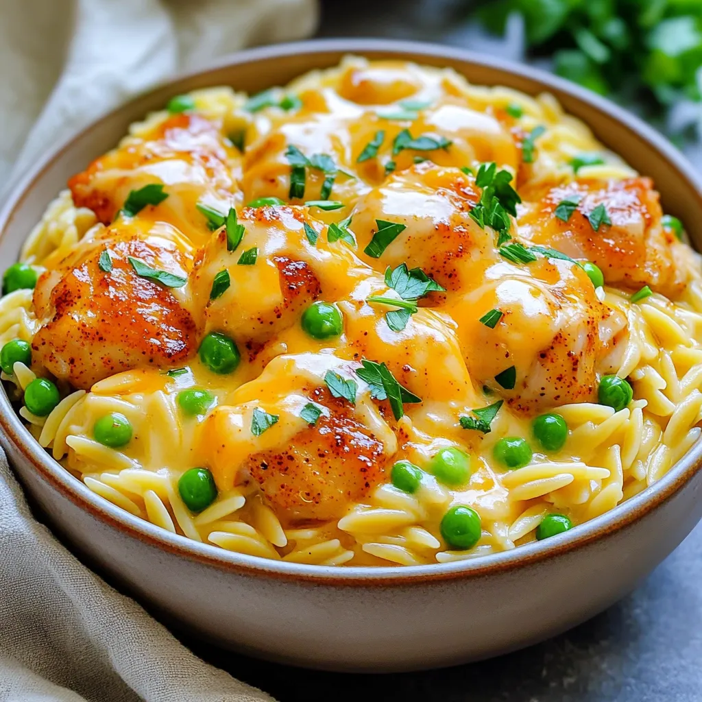 Für dieses Gericht benötigen Sie: - 450 g gewürfelte Hähnchenschenkel ohne Haut und Knochen - 250 g ungekochte Orzo-Nudeln - 1 kleine Zwiebel, gewürfelt - 1 rote Paprika, gewürfelt - 3 Knoblauchzehen, fein gehackt - 240 ml Schlagsahne - 100 g geriebener Cheddar-Käse - 150 g gefrorene Erbsen Diese Zutaten bringen den vollen Geschmack in Ihr Gericht. Die Hähnchenschenkel sind saftig und geben viel Aroma ab. Orzo sorgt für eine tolle Konsistenz. Um den Cajun-Geschmack zu erzielen, brauchen Sie: - 1 Esslöffel Cajun-Gewürz - Salz und Pfeffer nach Geschmack - Frische Petersilie, gehackt (zum Garnieren) Cajun-Gewürz bringt Hitze und Tiefe. Salz und Pfeffer runden den Geschmack ab. Petersilie gibt frische Farben und einen guten Geschmack. Zusätzlich benötigen Sie: - 2 Esslöffel Olivenöl - 1 Liter Hühnerbrühe Olivenöl sorgt für eine schöne Bräunung des Hähnchens. Hühnerbrühe liefert den besten Geschmack für die Soße. Diese Zutaten bringen alles zusammen und machen das Gericht besonders cremig. Zuerst nehmen Sie eine mittlere Schüssel. Geben Sie die gewürfelten Hähnchenschenkel hinein. Fügen Sie einen Esslöffel Cajun-Gewürz hinzu. Mischen Sie alles gut, bis das Hähnchen gleichmäßig bedeckt ist. Dieser Schritt sorgt für einen großartigen Geschmack. Erhitzen Sie eine große Pfanne bei mittlerer Hitze. Fügen Sie zwei Esslöffel Olivenöl hinzu. Sobald das Öl heiß ist, geben Sie das gewürzte Hähnchen in die Pfanne. Braten Sie es 5-7 Minuten an, bis es schön gebräunt ist und durchgegart. Nehmen Sie das Hähnchen aus der Pfanne und stellen Sie es beiseite. In derselben Pfanne fügen Sie die gewürfelte Zwiebel hinzu. Braten Sie sie 2-3 Minuten, bis sie glasig wird. Dann kommen der gehackte Knoblauch und die rote Paprika dazu. Braten Sie sie für weitere 2 Minuten, bis die Paprika weich wird. Geben Sie die ungekochten Orzo-Nudeln in die Pfanne. Rösten Sie sie für eine Minute. Dies bringt einen nussigen Geschmack. Fügen Sie dann einen Liter Hühnerbrühe hinzu. Lassen Sie alles zum Kochen bringen und reduzieren Sie die Hitze. Decken Sie die Pfanne ab und köcheln Sie 10 Minuten lang. Rühren Sie dabei gelegentlich um. Wenn der Orzo gar ist, fügen Sie 240 ml Schlagsahne und 100 g geriebenen Cheddar-Käse hinzu. Rühren Sie alles gut um, bis es cremig wird. Geben Sie dann das Hähnchen und 150 g gefrorene Erbsen dazu. Erwärmen Sie alles für 2-3 Minuten. Schmecken Sie nach Belieben mit Salz und Pfeffer ab. Lassen Sie das Gericht einige Minuten stehen, damit es eindickt. Um das perfekte Hähnchen zu machen, wähle immer frische Hähnchenschenkel. Schneide sie in gleich große Würfel. Mische die Hähnchenstücke mit Cajun-Gewürz. Lass das Hähnchen für mindestens 15 Minuten marinieren. So zieht der Geschmack besser ein. Brate das Hähnchen in einer heißen Pfanne an. Lass es nicht zu lange in der Pfanne, sonst wird es trocken. Das Hähnchen ist perfekt, wenn es innen saftig und außen knusprig ist. Du kannst das Gericht auf viele Arten variieren. Füge zum Beispiel mehr Gemüse hinzu, wie Zucchini oder Spinat. Für einen scharfen Kick, gib einige gehackte Jalapeños dazu. Du kannst auch verschiedene Käsesorten verwenden. Parmesan oder Gouda geben dem Gericht einen neuen Geschmack. Experimentiere mit Kräutern wie Thymian oder Oregano, um eine andere Note zu erzeugen. Die Konsistenz des Gerichts ist wichtig. Du möchtest, dass der Orzo schön cremig ist. Achte darauf, die Brühe langsam hinzuzufügen. Rühre gut um, damit der Orzo die Flüssigkeit aufnimmt. Wenn das Gericht zu dick wird, kannst du etwas mehr Brühe oder Sahne hinzufügen. Lass es nach dem Kochen einige Minuten ruhen. So kann es etwas eindicken und die Aromen setzen sich. {{image_4}} Für eine mediterrane Note können Sie Oliven und Feta-Käse hinzufügen. Diese Zutaten bringen eine salzige Frische ins Gericht. Fügen Sie frische Kräuter wie Basilikum oder Oregano hinzu, um den Geschmack zu verstärken. Ersetzen Sie die rote Paprika durch Zucchini oder Auberginen für mehr Gemüsevielfalt. Für eine vegane Version ersetzen Sie das Hähnchen durch gewürfelte Tofuwürfel oder Kichererbsen. Verwenden Sie Kokosmilch anstelle von Sahne, um die Cremigkeit zu erhalten. Für einen zusätzlichen Eiweißkick können Sie auch Linsen hinzufügen. Die Gewürze bleiben gleich, um den Cajun-Geschmack zu bewahren. Um eine glutenfreie Variante zu machen, nutzen Sie glutenfreie Orzo-Nudeln. Diese sind aus Reis oder Mais hergestellt und bieten eine ähnliche Textur. Achten Sie darauf, auch die Brühe glutenfrei zu wählen. So bleibt das Gericht für alle essbar. Mit diesen Variationen bleibt Ihr Creamy Cajun Chicken Orzo spannend und vielfältig. Lassen Sie die Reste von Creamy Cajun Chicken Orzo zuerst abkühlen. Füllen Sie sie dann in einen luftdichten Behälter. Diese Methode hilft, die Frische zu bewahren. Reste bleiben so bis zu drei Tage genießbar. Achten Sie darauf, die Reste nicht länger als nötig bei Raumtemperatur zu lassen. Sie können die Reste einfrieren, wenn Sie sie länger aufbewahren möchten. Teilen Sie das Gericht in Portionsgrößen auf. Verwenden Sie gefriergeeignete Behälter oder Beutel. So können Sie die Reste bis zu drei Monate aufbewahren. Um das Gericht aufzutauen, lassen Sie es über Nacht im Kühlschrank auftauen. Erwärmen Sie es dann sanft in der Mikrowelle oder auf dem Herd. Im Kühlschrank bleibt Creamy Cajun Chicken Orzo frisch, wenn Sie es gut verpacken. Nutzen Sie luftdichte Behälter, um Geruchsübertragung zu vermeiden. Achten Sie darauf, das Gericht innerhalb von drei Tagen zu essen. Vor dem Servieren können Sie die Mischung einfach aufwärmen. Fügen Sie bei Bedarf etwas Brühe hinzu, um die Konsistenz zu verbessern. Die Zubereitung von Creamy Cajun Chicken Orzo dauert etwa 30 Minuten. Die Vorbereitungszeit beträgt 15 Minuten. Während dieser Zeit kannst du das Hähnchen und das Gemüse schneiden. Das Kochen selbst dauert dann rund 15 Minuten. Es ist ein schnelles und einfaches Gericht, ideal für einen Wochentag. Ja, du kannst frische Kräuter verwenden! Frische Petersilie passt sehr gut zu diesem Gericht. Frische Kräuter bringen einen intensiveren Geschmack. Achte darauf, sie am Ende hinzuzufügen, damit sie frisch bleiben. Frische Kräuter geben deinem Essen eine tolle Note und mehr Farbe. Ja, Creamy Cajun Chicken Orzo eignet sich hervorragend für Meal Prep. Du kannst große Portionen kochen und diese in luftdichte Behälter füllen. Das Gericht bleibt im Kühlschrank etwa 3 bis 4 Tage frisch. Du kannst es einfach aufwärmen, wenn du Hunger hast. Es ist eine super Option für ein schnelles Mittagessen oder Abendessen. Creamy Cajun Chicken Orzo ist ein leckeres Gericht. Wir haben die Hauptzutaten und Gewürze betrachtet. Ich habe einfache Schritte für die Zubereitung erklärt. Tipps und Tricks helfen, das Hähnchen perfekt zuzubereiten. Variationen bieten neue Geschmackserlebnisse. Auch die Lagerung der Reste ist wichtig. Zusammenfassend ist dieses Gericht einfach und anpassbar. Du kannst es nach deinem Geschmack gestalten. Probiere es aus und finde deine eigene Version!