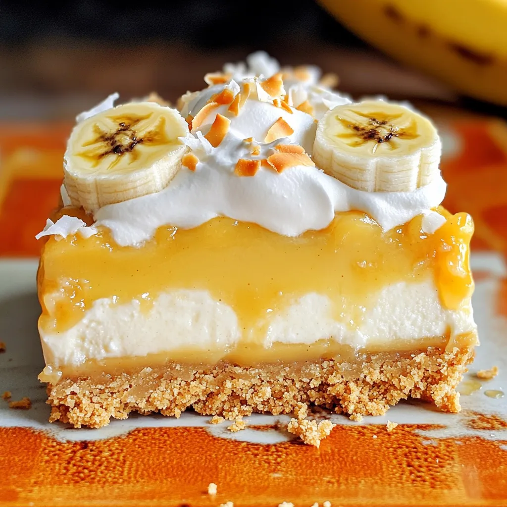 Für die Hauptzutaten brauchst du: - 2 reife Bananen, in Scheiben geschnitten - 1/2 Tasse brauner Zucker - 2 Tassen Schlagsahne - 1/2 Tasse Puderzucker - 1 Teelöffel Vanilleextrakt Diese Zutaten geben den Riegeln ihren süßen und cremigen Geschmack. Die Bananen bringen eine natürliche Süße. Brauner Zucker fügt eine tiefe Karamellnote hinzu. Für die Kruste benötigst du: - 1 Tasse Graham-Cracker-Brösel - 1/2 Tasse ungesüßte Kokosnussflocken - 1/4 Tasse ungesalzene Butter, geschmolzen Die Kruste ist wichtig. Die Graham-Cracker sorgen für Knusprigkeit. Die Kokosnussflocken bringen einen tropischen Touch. Für die Sahnefüllung brauchst du: - 1/4 Tasse Milch - 1 Esslöffel Speisestärke - 3 Eigelb - Eine Prise Salz Diese Zutaten machen die Füllung samtig und reichhaltig. Die Speisestärke sorgt für die perfekte Konsistenz. Heize deinen Ofen auf 175 °C vor. Nimm eine Schüssel und vermenge dort 1 Tasse Graham-Cracker-Brösel und 1/2 Tasse ungesüßte Kokosnussflocken. Füge 1/4 Tasse geschmolzene Butter hinzu. Mische alles mit einer Gabel. Die Konsistenz sollte wie feuchter Sand sein. Drücke die Mischung gleichmäßig in eine 23x23 cm große Backform. Backe die Kruste für 10 Minuten, bis sie leicht goldbraun ist. Lass die Kruste danach abkühlen. Für die karamellisierten Bananen nimm eine antihaftbeschichtete Pfanne und erhitze sie bei mittlerer Hitze. Lege 2 reife Bananen, in Scheiben geschnitten, in die Pfanne. Füge 1/2 Tasse braunen Zucker hinzu. Rühre sanft um und koche sie etwa 3-4 Minuten. Die Bananen sollten karamellisiert sein. Nimm die Pfanne vom Herd und stelle sie beiseite. Nimm einen Topf und vermische 1/4 Tasse Milch, 1 Esslöffel Speisestärke und eine Prise Salz. Schlage die Mischung bei mittlerer Hitze, bis sie dick wird. In einer separaten Schüssel schlage 3 Eigelb schaumig. Gib langsam einige Löffel der heißen Milchmischung dazu. Dies temperiert die Eigelbe. Gib die gesamte Mischung zurück in den Topf. Koche sie weitere 2-3 Minuten, bis sie eindickt. Nimm den Topf vom Herd und rühre 1 Teelöffel Vanilleextrakt unter. Lass die Mischung etwa 10 Minuten abkühlen. In einer anderen Schüssel schlage 2 Tassen Schlagsahne mit 1/2 Tasse Puderzucker, bis sich feste Spitzen bilden. Heben die Hälfte der Schlagsahne vorsichtig in die abgekühlte Puddingmischung. Lege die karamellisierten Bananen gleichmäßig über die Kruste. Gieße die Puddingmischung vorsichtig darüber und streiche sie glatt. Toppe die Riegel mit der restlichen Schlagsahne. Kühle die Riegel für mindestens 2 Stunden, bis sie fest sind. Danach kannst du sie in Quadrate schneiden und servieren. Um die Puddingfüllung perfekt zu machen, ist der Umgang mit der Hitze wichtig. Erhitze die Milch langsam und rühre ständig. So vermeidest du Klumpen. Wenn du die Eigelbe hinzufügst, gib sie vorsichtig in die heiße Mischung. Das nennt man temperieren. Dadurch wird das Eigelb nicht zu Rührei. Lass die Mischung nach dem Kochen etwas abkühlen, bevor du die Schlagsahne hinzufügst. So bleibt die Füllung schön luftig und cremig. Für die besten karamellisierten Bananen wähle reife, aber feste Bananen. Sie schmecken süß und bleiben in Form. Erhitze die Pfanne gut, bevor du die Bananen und den Zucker hinzufügst. Lass die Bananen nicht zu lange kochen. Nach 3-4 Minuten sind sie perfekt. Rühre sanft, damit sie nicht zerfallen. Das Karamell sollte goldbraun sein. So erhältst du einen intensiven Geschmack und eine schöne Textur. Die Präsentation macht einen großen Unterschied. Serviere die Riegel auf einem bunten Tablett. Garniere sie mit frischen Bananenscheiben. Ein Hauch von gerösteter Kokosnuss macht sie noch schöner. Du kannst auch etwas Schokoladensauce darüber träufeln. So wird das Dessert noch verlockender. Denke daran, die Riegel in gleichmäßige Stücke zu schneiden. So sehen sie ordentlich und einladend aus. {{image_4}} Wenn du die Kokosnussflocken nicht magst, gibt es viele Alternativen. Du kannst gemahlene Mandeln oder Haferflocken verwenden. Diese Optionen geben der Kruste einen anderen Geschmack, sind aber ebenso lecker. Einfach die gleiche Menge wie die Kokosnussflocken verwenden. Um die Riegel vegetarisch zu machen, brauchst du keine Änderungen. Sie sind schon vegetarisch! Für glutenfreie Riegel nimm glutenfreie Graham-Cracker. Diese gibt es in vielen Geschäften. Achte darauf, dass alle Zutaten glutenfrei sind, besonders die Sahne und Puddingmischung. Wenn du Schokolade liebst, füge etwas hinzu! Du kannst Schokoladenstückchen in die Füllung mischen. Oder schmelze dunkle Schokolade und gieße sie über die Riegel, bevor du sie kühlst. Eine andere Idee ist, Kakaopulver in die Puddingmischung zu geben. Das gibt einen tollen Schokoladengeschmack. Die Lagerung der karamellisierten Bananen-Cremekuchen-Riegel ist wichtig für den Geschmack. Bewahre die Riegel in einem luftdichten Behälter auf. So bleibt die Frische erhalten. Stelle sicher, dass sie gut abgedeckt sind, um Austrocknung zu vermeiden. Lagere sie im Kühlschrank, um die perfekte Konsistenz zu wahren. Im Kühlschrank halten die Riegel bis zu fünf Tage. Achte darauf, sie gut verschlossen zu lassen. So bleiben sie frisch und lecker. Vor dem Servieren kannst du sie kurz bei Raumtemperatur stehen lassen. So kommen die Aromen besser zur Geltung. Du kannst die Riegel auch einfrieren, wenn du sie länger aufbewahren möchtest. Schneide die Riegel in Portionen. Wickel jede Portion in Frischhaltefolie. Lege sie dann in einen Gefrierbeutel. Im Gefrierfach bleiben sie bis zu drei Monate haltbar. Zum Auftauen stelle sie einfach in den Kühlschrank. Lass sie dort über Nacht und genieße sie dann! Diese Riegel halten sich gut im Kühlschrank. Sie können sie bis zu fünf Tage aufbewahren. Achten Sie darauf, sie in einem luftdichten Behälter zu lagern. So bleiben sie frisch und lecker. Wenn Sie die Riegel länger aufbewahren möchten, können Sie sie auch einfrieren. Wickeln Sie sie gut in Frischhaltefolie ein. So bleiben sie bis zu drei Monate haltbar. Ja, das können Sie! Das Schneiden der Bananen vor dem Karamellisieren macht es einfacher. Achten Sie darauf, reife Bananen zu verwenden. Sie sind süßer und weicher. Schneiden Sie die Bananen in gleichmäßige Scheiben. So karamellisieren sie gleichmäßiger in der Pfanne. Karamellisieren ist einfach. Hier sind einige Tipps: - Verwenden Sie eine antihaftbeschichtete Pfanne. So kleben die Bananen nicht fest. - Nutzen Sie mittlere Hitze, um die Bananen gleichmäßig zu garen. - Rühren Sie sanft, damit die Bananen nicht zerfallen. - Fügen Sie den braunen Zucker hinzu, wenn die Bananen warm sind. So schmelzen sie schneller. - Lassen Sie die Bananen nicht zu lange in der Pfanne. Sie sollten goldbraun und weich sein, aber nicht matschig. Mit diesen Tipps bekommen Sie perfekt karamellisierte Bananen für Ihre Riegel! Zum Schluss haben wir die wichtigsten Punkte für die karamellisierten Bananen-Cremekuchen-Riegel zusammengefasst. Wir haben die Hauptzutaten und die besten Tricks zur Zubereitung besprochen. Ich hoffe, die Tipps helfen dir, perfekte Riegel zuzubereiten. Denk daran, Ihre Riegel richtig zu lagern für den besten Geschmack. Du kannst auch Variationen ausprobieren, um neue Aromen zu entdecken. Viel Spaß beim Backen!