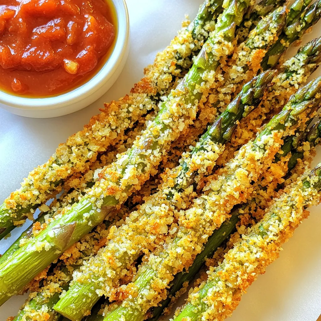 - 1 Bund Spargel, am Ende beschnitten - 1/2 Tasse geriebener Parmesan - 1/2 Tasse Paniermehl (vorzugsweise Panko für extra Knusprigkeit) - 1 Teelöffel Knoblauchpulver - 1/2 Teelöffel Zwiebelpulver - 1/4 Teelöffel schwarzer Pfeffer - 1/4 Teelöffel Salz - 2 große Eier, verquirlt - Kochspray oder ein Schuss Olivenöl Panko ist ein japanisches Paniermehl. Es hat eine gröbere Textur. Das macht die Spargelstäbchen knuspriger. Wenn Sie Panko verwenden, werden die Stäbchen noch besser. Knoblauchpulver und Zwiebelpulver bringen tollen Geschmack. Achten Sie darauf, frischen Spargel zu wählen. Er sollte fest und grün sein. Wenn Sie keinen Parmesan haben, probieren Sie Mozzarella oder Cheddar. Diese Käsearten schmelzen gut und geben einen anderen Geschmack. Sie können auch glutenfreies Paniermehl verwenden. Das funktioniert ebenfalls gut. Für eine vegane Option ersetzen Sie die Eier durch eine Mischung aus Wasser und Maisstärke. Zuerst heizen Sie den Air Fryer vor. Stellen Sie die Temperatur auf 200°C (400°F). Diese hohe Hitze hilft, die Spargelstäbchen knusprig zu machen. Lassen Sie ihn etwa 5 Minuten laufen, damit er richtig heiß wird. Jetzt richten wir die Panierstation ein. Nehmen Sie eine Schüssel und mischen Sie folgende Zutaten: - 1/2 Tasse geriebener Parmesan - 1/2 Tasse Paniermehl (verwenden Sie Panko für extra Knusprigkeit) - 1 Teelöffel Knoblauchpulver - 1/2 Teelöffel Zwiebelpulver - 1/4 Teelöffel schwarzer Pfeffer - 1/4 Teelöffel Salz In einer weiteren Schüssel verquirlen Sie 2 große Eier, bis sie glatt sind. Stellen Sie sicher, dass alles bereit ist, damit die Panierung zügig geht. Nun kommt der Spaß! Nehmen Sie jeden Spargel und tauchen Sie ihn in die verquirlten Eier. Lassen Sie das überschüssige Ei abtropfen. Danach wälzen Sie den Spargel in der Parmesan-Paniermischung. Achten Sie darauf, dass er gut bedeckt ist. Wiederholen Sie das für alle Spargelstangen. Jetzt ist es Zeit, die panierten Spargelstäbchen in den Air Fryer zu legen. Sprühen Sie den Korb leicht mit Kochspray ein oder geben Sie etwas Olivenöl hinzu. Legen Sie die Spargelstäbchen in einer einzigen Schicht hinein. Wenn nötig, frittieren Sie sie in Chargen. Jetzt kommt der wichtigste Teil: das Air Fryen. Stellen Sie den Air Fryer auf 200°C (400°F) ein und backen Sie die Spargelstäbchen für etwa 8-10 Minuten. Schütteln Sie den Korb zur Hälfte der Garzeit, damit sie gleichmäßig garen. Sobald sie goldbraun und knusprig sind, nehmen Sie die Spargelstäbchen heraus. Lassen Sie sie kurz abkühlen. Servieren Sie sie warm mit einer Seite Marinara-Sauce oder Ihrer Lieblings-Dip-Sauce. Genießen Sie die knusprigen Spargelstäbchen! Um die besten Spargelstäbchen zu bekommen, folge diesen Tipps: - Wähle frischen Spargel. Achte darauf, dass die Stangen fest und knackig sind. - Verwende Panko für die Panade. Es macht die Stäbchen extra knusprig. - Heize den Air Fryer gut vor. 200°C (400°F) ist ideal für eine schöne Bräunung. - Sprühe den Korb mit Kochspray ein. So kleben die Stäbchen nicht fest. Ein paar häufige Fehler können deine Spargelstäbchen ruinieren: - Zu viel Feuchtigkeit auf dem Spargel. Trockne die Stangen gut ab, bevor du sie panierst. - Zu dicke Schichten Panade. Ein gleichmäßiger, dünner Belag sorgt für mehr Knusprigkeit. - Überfüllung des Air Fryers. Frittiere die Stäbchen in Chargen, damit sie gleichmäßig garen. Hier sind einige Ideen, um den Geschmack zu variieren: - Füge zusätzliche Gewürze hinzu, wie Paprika oder Cayennepfeffer, für einen Kick. - Experimentiere mit verschiedenen Käsesorten. Mozzarella oder Cheddar können den Geschmack verändern. - Probiere frische Kräuter wie Basilikum oder Oregano in der Panade aus. Sie geben einen frischen Geschmack. {{image_4}} Wenn Sie gerne experimentieren, probieren Sie andere Käsesorten für Ihre Spargelstäbchen. Mozzarella bringt eine milde, cremige Note. Sie schmelzt schön und macht die Stäbchen besonders lecker. Cheddar fügt einen kräftigen, würzigen Geschmack hinzu. Verwenden Sie frisch geriebenen Käse für die beste Textur und den besten Geschmack. Sie können die Gewürze nach Ihrem Geschmack anpassen. Fügen Sie Paprika für eine rauchige Note hinzu. Oder probieren Sie italienische Kräuter wie Oregano oder Basilikum. Diese Kräuter verleihen den Spargelstäbchen eine frische, aromatische Note. Experimentieren Sie mit Chili-Flocken für etwas Schärfe. Mehr Geschmack macht das Gericht aufregender. Für eine vegane Version können Sie die Eier durch Pflanzenmilch ersetzen. Verwenden Sie ungesüßte Mandel- oder Hafermilch. Ersetzen Sie den Parmesan durch einen veganen Käse oder nutzen Sie gemahlene Nüsse. Diese Nüsse geben einen schönen Geschmack und eine tolle Textur. So genießen auch Veganer die knusprigen Spargelstäbchen. Um die Spargelstäbchen frisch zu halten, lege sie in einen luftdichten Behälter. Du kannst sie auch in Aluminiumfolie wickeln. Achte darauf, dass die Stäbchen gut abgekühlt sind, bevor du sie lagerst. So vermeidest du, dass sie matschig werden. Lagere sie im Kühlschrank. So bleiben sie noch einen Tag frisch. Um die Spargelstäbchen wieder knusprig zu machen, benutze den Air Fryer. Stelle ihn auf 180°C ein und erhitze die Stäbchen für etwa 5 Minuten. Achte darauf, sie nicht zu lange zu erhitzen. So bleiben sie lecker und knusprig. Du kannst auch eine Pfanne verwenden. Erhitze sie bei mittlerer Hitze mit etwas Öl für einen schnellen Genuss. Im Kühlschrank halten sich die Spargelstäbchen etwa 1-2 Tage. Wenn du sie länger aufbewahren möchtest, friere sie ein. Lege sie in einen Gefrierbeutel und drücke die Luft heraus. Sie können bis zu 3 Monate im Gefrierfach bleiben. Beim Auftauen, lasse sie über Nacht im Kühlschrank auftauen. Eine Portion von vier Spargelstäbchen hat etwa 200 Kalorien. Das liegt an den Zutaten wie Parmesan und Eiern. Wenn du die Portionsgröße anpasst, ändert sich auch die Kalorienzahl. Du kannst die Kalorienzahl senken, indem du weniger Käse verwendest. Ja, gefrorener Spargel funktioniert gut in diesem Rezept. Du musst ihn nicht auftauen. Achte darauf, ihn gut abzutropfen, damit die Panade knusprig bleibt. Gefrorener Spargel kann weicher sein, also achte auf die Garzeit. Möglicherweise musst du die Zeit um ein oder zwei Minuten verlängern. Ich empfehle dir, diese Spargelstäbchen mit verschiedenen Dips zu genießen. Hier sind einige tolle Optionen: - Marinara-Sauce - Knoblauch-Aioli - Joghurt-Dip mit frischen Kräutern - Senf-Dill-Dip Diese Dips ergänzen den Geschmack der Spargelstäbchen perfekt. Experimentiere mit verschiedenen Dips und finde deinen Favoriten! Das Rezept für Air Fryer Parmesan Spargel-Stäbchen vereinfacht das Kochen. Wir haben die Zutaten, eine klare Anleitung und wertvolle Tipps besprochen. Veränderungen und Variationen machen das Gericht flexibel. Achte auf die Lagerung, damit du Reste sicher nutzen kannst. Mit diesem Wissen machst du gesunde Snacks, die toll schmecken. Nutze die Tipps, um Fehler zu vermeiden und probiere neue Geschmäcker aus. Viel Spaß beim Kochen und Genießen!