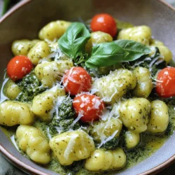 Für diese leckere Pfanne brauchst du folgende Hauptzutaten: - 450 g Kartoffelgnocchi - 2 Esslöffel Olivenöl - 3 Knoblauchzehen, fein gehackt - 250 g Kirschtomaten, halbiert - 250 g frische Spinatblätter - 240 ml Sahne - 120 g Basilikum-Pesto - 50 g geriebener Parmesan - Salz und Pfeffer nach Geschmack Diese Zutaten machen die Gnocchi-Pfanne so cremig und lecker. Die Gnocchi sind die Grundlage. Sie bringen eine tolle Textur. Das frische Gemüse, wie Spinat und Kirschtomaten, sorgt für Farbe und Geschmack. Um den Geschmack zu verbessern, kannst du noch ein paar zusätzliche Zutaten hinzufügen: - Eine Prise rote Pfefferflocken für etwas Schärfe - Zitronensaft für Frische - Weitere Kräuter wie Oregano oder Thymian Diese Zutaten geben der Pfanne einen zusätzlichen Kick. Sie bringen mehr Tiefe und Freude in jedes Gericht. Hier sind einige Tipps, um die besten Zutaten auszuwählen: - Wähle frische Gnocchi, wenn möglich. Sie schmecken besser. - Achte bei den Tomaten auf eine leuchtende Farbe. - Kaufe frischen Spinat, der knackig aussieht. - Nutze hochwertiges Pesto und Parmesan für den besten Geschmack. Frische und Qualität sind wichtig. So wird deine cremige Pesto-Gnocchi-Pfanne zu einem echten Genuss. Um die Gnocchi zuzubereiten, bringe zuerst einen großen Topf mit gesalzenem Wasser zum Kochen. Füge dann die Kartoffelgnocchi hinzu. Sie sind fertig, wenn sie an die Oberfläche steigen, was etwa 2 bis 3 Minuten dauert. Gieße sie ab und stelle sie beiseite. Es ist wichtig, die Gnocchi nicht zu lange zu kochen, damit sie nicht matschig werden. Erhitze nun 2 Esslöffel Olivenöl in einer großen Pfanne bei mittlerer Hitze. Sobald das Öl heiß ist, füge 3 fein gehackte Knoblauchzehen hinzu. Brate den Knoblauch für etwa 1 Minute an, bis er duftet. Danach gib die 250 g halbierten Kirschtomaten in die Pfanne. Koche sie für 3 bis 4 Minuten, bis sie weich sind und anfangen zu blähen. Füge dann 250 g frische Spinatblätter hinzu. Lass sie für 2 Minuten kochen, bis sie zusammengefallen sind. Jetzt ist es Zeit für die cremige Sauce. Gieße 240 ml Sahne in die Pfanne und bringe sie leicht zum Köcheln. Rühre 120 g Basilikum-Pesto und 50 g geriebenen Parmesan unter, bis alles gut vermischt und cremig ist. Hebe die gekochten Gnocchi vorsichtig in die Sauce. Koche alles für weitere 2 bis 3 Minuten, damit die Aromen sich verbinden. Vergiss nicht, die Mischung nach Geschmack mit Salz und Pfeffer zu würzen. Um die perfekte Konsistenz zu erreichen, achte auf die Sahne. Verwende frische Sahne für einen reichen Geschmack. Die Sauce sollte cremig, aber nicht zu dick sein. Wenn sie zu dick ist, füge etwas Nudelwasser hinzu. Dieses Wasser bringt Stärke mit und hilft, die Sauce zu binden. Beim Würzen ist weniger oft mehr. Beginne mit einer Prise Salz und Pfeffer. Das Pesto bringt viel Geschmack mit. Taste die Sauce, bevor du mehr Gewürze hinzufügst. Wenn du mehr frische Aromen wünschst, füge ein wenig Zitronensaft hinzu. Das hilft, die Aromen aufzufrischen und gibt einen tollen Kick. Um Zeit zu sparen, bereite alle Zutaten im Voraus vor. Hacke den Knoblauch und teile die Kirschtomaten, bevor du mit dem Kochen beginnst. Verwende vorgegarte Gnocchi, um die Kochzeit zu verkürzen. Du kannst auch die Spinatblätter in der Mikrowelle kurz dämpfen, bevor du sie hinzufügst. So sparst du dir einen Schritt. {{image_4}} Wenn du eine vegetarische Option suchst, hast du viele Möglichkeiten. Du kannst die Kirschtomaten durch Zucchini oder Paprika ersetzen. Diese Gemüsesorten geben der Pfanne Farbe und Geschmack. Auch Artischocken oder Brokkoli passen gut dazu und bringen eine neue Textur. Wenn du möchtest, kannst du auch Feta oder Mozzarella hinzufügen. Diese Käse schmelzen schön und ergänzen die cremige Sauce. Für mehr Protein kannst du Hähnchenbrust oder Garnelen hinzufügen. Schneide das Hähnchen in kleine Stücke und brate es mit dem Knoblauch an. Wenn du Garnelen verwendest, füge sie einfach nach den Kirschtomaten hinzu. Sie brauchen nur ein paar Minuten zum Garen. Du kannst auch Bohnen oder Kichererbsen verwenden. Diese sind gesund und machen das Gericht nahrhaft. Wenn du glutenfrei essen möchtest, gibt es viele glutenfreie Gnocchi aus Kartoffeln oder Reis. Achte beim Kauf auf die Zutatenliste. Du kannst auch Zucchini oder Blumenkohl verwenden, um eine Art „Gnocchi“ herzustellen. Diese Optionen sind leicht und gesund. Sie passen gut zur cremigen Pesto-Sauce und bieten einen neuen Geschmack. Die cremige Pesto-Gnocchi-Pfanne bleibt im Kühlschrank frisch. Stellen Sie sicher, dass Sie sie in einem luftdichten Behälter aufbewahren. So bleibt der Geschmack erhalten. Sie können die Gnocchi-Pfanne bis zu drei Tage im Kühlschrank lagern. Vor dem Verzehr einfach leicht umrühren. Wenn Sie Reste haben, können Sie die Gnocchi-Pfanne einfrieren. Lassen Sie die Pfanne zuerst abkühlen. Füllen Sie die Gnocchi in einen gefrierfesten Behälter. So bleiben sie bis zu drei Monate haltbar. Denken Sie daran, die Portionen zu trennen, damit Sie nur das auftauen, was Sie brauchen. Um die Gnocchi wieder aufzuwärmen, nutzen Sie die Pfanne oder die Mikrowelle. In der Pfanne erwärmen Sie sie bei niedriger Hitze. Fügen Sie einen Spritzer Sahne oder Wasser hinzu, um die Creme wieder cremig zu machen. In der Mikrowelle verwenden Sie eine mittlere Stufe. Decken Sie den Behälter ab, um die Feuchtigkeit zu halten. So bleibt Ihr Gericht lecker und frisch. Die besten Beilagen für diese Pfanne sind frische Salate. Ein einfacher grüner Salat passt gut. Auch knuspriges Brot ist eine tolle Wahl. Es hilft, die cremige Sauce aufzusaugen. Gegrilltes Gemüse kann ebenfalls als Beilage dienen. Es bringt Farbe und Geschmack auf den Tisch. Ja, du kannst das Rezept im Voraus zubereiten. Koche die Gnocchi und die Sauce separat. Stelle beides in den Kühlschrank. Wenn du bereit bist zu essen, erwärme die Sauce und füge die Gnocchi hinzu. So bleibt die Konsistenz gut und der Geschmack frisch. Es gibt viele Wege, das Rezept zu ändern. Du kannst anderes Gemüse hinzufügen, wie Zucchini oder Paprika. Auch verschiedene Pestosorten bringen neue Aromen. Nutze Spinat oder Rucola für verschiedene Geschmäcker. Für mehr Protein, füge Hähnchen oder Kichererbsen hinzu. Sei kreativ und finde deine Lieblingskombination! Zusammenfassend haben wir die Hauptzutaten für die cremige Pesto-Gnocchi-Pfanne entdeckt. Wir haben auch gesehen, wie man sie zubereitet und würzt. Die Tipps helfen dir, die perfekte Konsistenz zu erreichen. Variationen wie vegetarische und glutenfreie Optionen machen das Rezept vielseitig. Denk daran, wie du die Reste am besten lagerst. Experimentiere und finde heraus, was dir am besten schmeckt. Deine Küche freut sich auf diese leckere Mahlzeit.