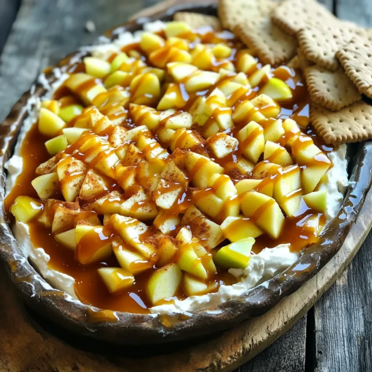 - 2 mittelgroße Äpfel (Granny Smith oder Honeycrisp) - 225 g Frischkäse - 1 Tasse Karamellsauce - ½ Tasse Puderzucker - 1 Teelöffel Zitronensaft - 1 Teelöffel gemahlener Zimt - ½ Teelöffel gemahlene Muskatnuss - 1 Teelöffel Vanilleextrakt - 1 Tasse Schlagsahne - Graham-Cracker - Optionale Apfelscheiben zur Dekoration Ich liebe es, frische und saftige Äpfel für meinen Dip zu verwenden. Granny Smith oder Honeycrisp bieten den besten Geschmack. Diese Äpfel haben genau die richtige Mischung aus Süße und Säure. Frischkäse ist die Basis für die cremige Textur. Wenn Sie ihn weichstellen, wird er leichter zu vermischen. Karamellsauce ist der Star des Rezepts. Sie können sie kaufen oder selbst machen, je nachdem, wie viel Zeit Sie haben. Puderzucker gibt dem Dip die nötige Süße. Die Gewürze sind wichtig, um den Geschmack zu verbessern. Zitronensaft hält die Äpfel frisch. Zimt und Muskatnuss bringen Wärme in den Dip. Vanilleextrakt rundet den Geschmack ab. Die Schlagsahne macht den Dip leicht und luftig. Servieren Sie den Dip mit knusprigen Graham-Crackern. Sie sind perfekt zum Dippen. Eine Garnitur aus Apfelscheiben sieht nicht nur gut aus, sondern fügt auch mehr Frische hinzu. Zuerst schäle ich die Äpfel. Ich benutze Granny Smith oder Honeycrisp. Diese Äpfel sind knackig und süß. Es macht Spaß, sie zu würfeln. Ich schneide sie in kleine Stücke. Dann mische ich die Äpfel mit Zitronensaft. Der Zitronensaft hilft, die Farbe zu erhalten. Danach füge ich Zimt und Muskatnuss hinzu. Diese Gewürze geben den Äpfeln einen tollen Geschmack. Ich vermenge alles gut. Es ist wichtig, dass die Äpfel gleichmäßig überzogen sind. Dann stelle ich die Mischung beiseite. Für die Frischkäsemischung nehme ich 225 g weichgestellten Frischkäse. Ich gebe ihn in eine große Rührschüssel. Dann füge ich ½ Tasse Puderzucker hinzu. Der Puderzucker macht die Mischung süß. Ich füge auch 1 Teelöffel Vanilleextrakt hinzu. Mit einem Handmixer schlage ich die Mischung schaumig. Es sollte glatt und cremig sein. Danach hebe ich vorsichtig 1 Tasse Schlagsahne unter. Ich mache das langsam, damit die Sahne fluffig bleibt. Diese Mischung ist jetzt so lecker. Jetzt wird es spannend! Ich nehme eine Servierschüssel. In die Schüssel schichte ich die Frischkäsemischung. Diese Schicht ist die Basis. Sie sollte glatt sein. Dann löffele ich die Apfelmischung großzügig darüber. Es ist wichtig, dass die Äpfel gut verteilt sind. Als Nächstes träufle ich die Karamellsauce über die Äpfel. Die Karamellsauce gibt dem Dip das besondere Etwas. Ich kann auch etwas Schlagsahne oben drauf geben. Zum Schluss bestreue ich den Dip leicht mit Zimt. Das sieht hübsch aus! Jetzt ist der Dip bereit, um mit Graham-Crackern serviert zu werden. Um die perfekte Konsistenz für den Dip zu erreichen, ist die Verwendung von Frischkäse wichtig. Achte darauf, dass der Frischkäse weich ist. Lass ihn vor der Zubereitung eine Weile bei Raumtemperatur stehen. So wird er leichter cremig. Beim Schlagen der Sahne ist es entscheidend, die Schlagsahne nicht zu übermixen. Beginne mit einer niedrigen Geschwindigkeit. Erhöhe dann die Geschwindigkeit, bis sie steif ist. So bleibt die Sahne luftig und leicht. Eine ansprechende Art der Servierung macht den Dip noch besser. Verwende eine große Schüssel für den Dip und richte die Graham-Cracker rundherum an. So sieht es toll aus und jeder kann leicht dippen. Zusätzliche Garnierungen sind eine schöne Idee. Ein paar dünne Apfelscheiben obenauf machen den Dip frisch und bunt. Ein Hauch von Zimt verleiht dem Ganzen den letzten Schliff. Variiere das Rezept, indem du andere Früchte verwendest. Birnen oder Pfirsiche passen gut. Diese Früchte bringen eigene Aromen und machen den Dip spannend. Alternativen zur Karamellsauce sind ebenfalls möglich. Du kannst Schokoladensauce oder Honig verwenden. Diese Optionen bieten neue Geschmäcker und machen den Dip einzigartig. {{image_4}} Um den Karamell-Apfelkuchen-Dip frisch zu halten, lagere ihn im Kühlschrank. Verwende einen luftdichten Behälter. So bleibt der Dip lecker und frisch. - Kühlschranklagerung: Der Dip sollte immer gekühlt werden. Er bleibt bis zu drei Tage frisch. Decke ihn gut ab, um Austrocknen zu vermeiden. - Haltbarkeit und Tipps zur Frische: Achte darauf, dass keine anderen Lebensmittel den Dip berühren. Das schützt vor Gerüchen und Geschmackseinflüssen. Du kannst diesen Dip auch in anderen tollen Dessertideen verwenden. Zum Beispiel, als Füllung für Torten oder als Belag für Waffeln. - Verwendung in anderen Dessertoptionen: Mische ihn mit Joghurt für ein schnelles und leckeres Dessert. Du kannst auch Eiscreme damit toppen. Es wird jeden süßen Zahn erfreuen. - Austausch in Snack-Rezepten: Nutze den Dip als Aufstrich für Pfannkuchen oder Crêpes. Er passt auch gut zu gefüllten Blätterteig-Teilen. So hast du immer einen neuen Snack! Welche Käsesorten passen gut dazu? Käse und Dip sind eine tolle Kombination. Ich empfehle folgende Käsesorten: - Ziegenkäse: Er hat einen starken Geschmack, der gut mit Karamell und Äpfeln harmoniert. - Cheddar: Ein scharfer Cheddar bringt eine schöne Balance in den süßen Dip. - Brie: Die weiche Textur passt perfekt und macht jeden Bissen cremig. Weitere Dipp-Optionen Neben dem Karamell-Apfelkuchen-Dip gibt es viele weitere köstliche Dips. Hier einige Ideen: - Hummus: Eine gesunde Option, die gut zu Crackern passt. - Guacamole: Avocado-Dip ist frisch und lecker, ideal für Partys. - Schokoladendip: Perfekt für Naschkatzen, die etwas Süßes suchen. Ideen für Partys und Zusammenkünfte Die Präsentation macht viel aus. Hier sind einige Vorschläge, um den Dip zu präsentieren: - Verwende eine große, flache Schüssel für den Dip. - Stelle die Graham-Cracker in einer schönen Form um den Dip herum auf. - Füge ein paar dünne Apfelscheiben hinzu. Das sieht frisch und einladend aus. Kombination mit Getränken Der richtige Drink macht das Essen besser. Hier sind einige gute Kombinationen: - Apfelwein: Das fruchtige Aroma passt gut zu den Äpfeln im Dip. - Kaffee: Ein warmer Kaffee ergänzt die süßen Aromen. - Limonade: Eine spritzige Limonade bringt Erfrischung und ist ein Hit bei Gästen. Der Karamell-Apfelkuchen-Dip bleibt im Kühlschrank bis zu drei Tage frisch. Lagere ihn in einem luftdichten Behälter. So bleibt er optimal. Stelle sicher, dass du den Dip vor dem Servieren gut umrührst. Wenn du die Schlagsahne frisch hältst, wird der Dip besser schmecken. Ja, du kannst den Dip im Voraus machen. Bereite ihn bis zu zwei Tage vor dem Servieren zu. Lagere die Schlagsahne separat, um die Frische zu bewahren. Mische die Sahne erst kurz vor dem Servieren unter. So bleibt der Dip schön luftig und lecker. Der Dip selbst ist glutenfrei, solange du glutenfreie Graham-Cracker verwendest. Achte darauf, glutenfreie Produkte zu kaufen. So können alle genießen. Du kannst auch Obst oder Gemüse als Dipp verwenden, um eine glutenfreie Option zu haben. In diesem Blogbeitrag haben wir einen leckeren Apfel-Dip erstellt. Wir haben die Hauptzutaten besprochen, wie Äpfel, Frischkäse und Karamellsauce. Dann folgten wir den Schritten zur Zubereitung und versorgten euch mit wichtigen Tipps. Vergesst nicht die kreative Präsentation und die Möglichkeiten zur Lagerung. Probiert diesen Dip aus! Er eignet sich perfekt für Partys und Zusammenkünfte. Ihr werdet überrascht sein, wie gut er schmeckt.