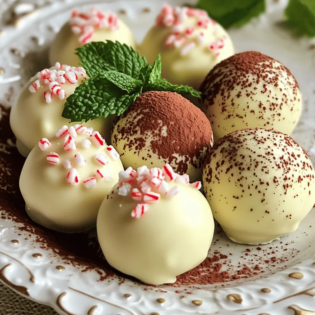 Um die perfekten No-Bake White Chocolate Peppermint Truffles zu machen, benötigst du: - 280 g weiße Schokolade, grob gehackt - 240 ml gesüßte Kondensmilch - 1 Teelöffel Pfefferminzextrakt - 100 g zerdrückte Pfefferminzbonbons - 100 g Graham-Cracker-Brösel - 30 g ungesüßtes Kakaopulver - Eine Prise Salz Diese Zutaten geben den Trüffeln ihren süßen und frischen Geschmack. Die weiße Schokolade sorgt für die cremige Basis. Die gesüßte Kondensmilch macht die Trüffel zusätzlich reichhaltig. Für die Dekoration und den letzten Schliff benötigst du: - Zusätzliche zerdrückte Pfefferminzbonbons - Kakaopulver Diese Zutaten verleihen den Trüffeln ein festliches Aussehen. Die zerdrückten Bonbons geben einen knusprigen Biss und einen schönen Kontrast zur weichen Füllung. Wähle hochwertige weiße Schokolade, um einen leckeren Geschmack zu erzielen. Achte darauf, dass die Schokolade viel Kakao enthält. Das macht den Unterschied. Verwende frische Pfefferminzbonbons für den besten Geschmack. Für die Graham-Cracker-Brösel kannst du fertige kaufen oder selbst zubereiten. Das gibt dir mehr Kontrolle über die Textur. Stelle sicher, dass die gesüßte Kondensmilch nicht zu süß ist. So bleibt das Gleichgewicht zwischen Süße und Frische. Die Vorbereitungszeit für die No-Bake White Chocolate Peppermint Truffles beträgt nur 15 Minuten. Für dieses Rezept brauchst du einfache Küchengeräte: - Mikrowelle - Mikrowellengeeignete Schüssel - Spatel oder Löffel - Backblech - Backpapier Beginne mit der Schokolade. Hacke 280 g weiße Schokolade grob. Lege die Schokolade in die mikrowellengeeignete Schüssel. Füge dann 240 ml gesüßte Kondensmilch dazu. Erhitze die Mischung in der Mikrowelle. Stelle die Mikrowelle auf 30 Sekunden ein. Nimm die Schüssel nach jeder Runde heraus und rühre gut um. Wiederhole dies, bis die Schokolade schmilzt und die Mischung glatt ist. Es dauert etwa 1-2 Minuten. Jetzt kommt der Spaß! Gib 1 Teelöffel Pfefferminzextrakt und eine Prise Salz in die geschmolzene Mischung. Rühre alles gut um. Füge 100 g zerdrückte Pfefferminzbonbons und 100 g Graham-Cracker-Brösel hinzu. Hebe die Zutaten vorsichtig unter die Mischung. Lass die Mischung bei Zimmertemperatur 15-20 Minuten abkühlen, bis sie fester wird. Sobald die Mischung kühl genug ist, forme kleine Kugeln. Nimm etwa 1 Esslöffel der Mischung und rolle sie zu einer Kugel. Lege die Trüffel auf ein mit Backpapier ausgelegtes Blech. Stelle das Blech für 30-45 Minuten in den Kühlschrank. So werden die Trüffel fest. Nach dem Kühlen kannst du die Trüffel in den restlichen zerdrückten Pfefferminzbonbons wälzen oder mit Kakaopulver bestäuben. Lege die fertigen Trüffel auf einen Teller oder in eine dekorative Schachtel. Jetzt sind sie bereit zum Genießen! Einer der häufigsten Fehler ist das Überhitzen der Schokolade. Achte darauf, sie in kurzen Intervallen zu schmelzen. Rühre die Mischung zwischen den Intervallen gut um. So verhinderst du, dass die Schokolade verbrennt. Ein weiterer Fehler ist, die Trüffel zu früh zu formen. Lass die Mischung erst etwas abkühlen. So kleben die Trüffel nicht an deinen Händen. Um die besten Trüffel zu machen, kühle die Mischung zuerst 15-20 Minuten bei Raumtemperatur. Danach lege die Trüffel für 30-45 Minuten in den Kühlschrank. Die Kälte hilft, die Trüffel fest zu machen. Wenn du die Trüffel zu lange im Kühlschrank lässt, können sie hart werden. Finde die richtige Balance. Du kannst die Trüffel ganz leicht abwandeln. Probiere dunkle oder Vollmilchschokolade anstelle von weißer Schokolade. Das gibt einen anderen Geschmack. Auch andere Aromen wie Vanille oder Mandel sind lecker. Für eine vegane Variante verwende pflanzliche Schokolade und Milch. Experimentiere und finde deine Lieblingskombination! {{image_4}} Wenn du etwas Abwechslung magst, probiere dunkle oder Vollmilchschokolade. Diese Schokoladenarten bieten einen reicheren Geschmack. Dunkle Schokolade hat weniger Zucker. Das bringt mehr Tiefe in die Trüffel. Vollmilchschokolade macht die Trüffel süßer und cremiger. Du kannst die gleiche Menge wie bei der weißen Schokolade verwenden. Achte darauf, die Schokolade gut zu schmelzen. So bleibt die Konsistenz perfekt. Du kannst die Trüffel auch mit anderen Aromen machen. Vanille verleiht einen milden, süßen Geschmack. Füge einfach einen Teelöffel Vanilleextrakt hinzu. Mandelaroma sorgt für einen nussigen Touch. Auch hier reicht ein Teelöffel aus. Experimentiere mit den Aromen, um deinen Favoriten zu finden. Es ist eine gute Möglichkeit, die Trüffel an deine Vorlieben anzupassen. Für vegane Trüffel kannst du die Zutaten leicht ändern. Verwende vegane Schokolade und pflanzliche Kondensmilch. Es gibt viele leckere Alternativen auf dem Markt. Achte darauf, die gleichen Schritte beim Schmelzen zu befolgen. So bleiben die Trüffel cremig und köstlich. Vegane Trüffel sind perfekt für jeden Anlass. Sie sind eine tolle Option für alle, die Milchprodukte meiden. Die besten Lagerbedingungen für die Trüffel sind kühl und trocken. Stelle sie in den Kühlschrank, um ihre Frische zu bewahren. Vermeide direkte Sonneneinstrahlung und hohe Temperaturen. Diese Faktoren können die Schokolade schmelzen oder die Trüffel weich machen. Im Kühlschrank halten die Trüffel etwa zwei Wochen. Achte darauf, sie in einem luftdichten Behälter zu lagern. So bleibt der Geschmack frisch und die Textur gut. Wenn du sie länger aufbewahren möchtest, gehe zu den nächsten Tipps. Du kannst die Trüffel auch einfrieren, um sie länger haltbar zu machen. Lege sie auf ein Backblech und friere sie für etwa zwei Stunden ein. Danach kannst du sie in einen luftdichten Behälter umfüllen. Zum Auftauen lege die gefrorenen Trüffel einfach in den Kühlschrank. So bleiben sie zart und lecker. No-Bake White Chocolate Peppermint Truffles halten sich gut im Kühlschrank. Sie bleiben frisch für etwa eine Woche. Lagern Sie sie in einem luftdichten Behälter. So bleibt der Geschmack lange erhalten. Wenn Sie die Trüffel länger aufbewahren möchten, können Sie sie einfrieren. Im Gefrierfach halten sie bis zu drei Monate. Ja, Sie können den Pfefferminzextrakt ersetzen. Verwenden Sie stattdessen Vanilleextrakt für einen anderen Geschmack. Dies gibt den Trüffeln eine süßere Note. Sie können auch andere Aromen ausprobieren, wie Mandel oder Rum. Diese Variationen bieten neue Geschmackserlebnisse und machen das Rezept spannend. Ja, diese Trüffel sind glutenfrei. Achten Sie jedoch darauf, glutenfreie Graham-Cracker zu verwenden. Die anderen Zutaten enthalten kein Gluten. Diese Süßigkeit ist somit perfekt für glutenfreie Diäten. Genießen Sie die Trüffel ohne Sorgen! Wir haben die wichtigsten Aspekte für die Herstellung von Trüffeln behandelt. Sie wissen nun, welche Zutaten Sie brauchen und wie Sie sie auswählen. Die Schritt-für-Schritt-Anleitung zeigt beim Schmelzen der Schokolade und Kühlen der Trüffel, worauf Sie achten müssen. Durch Tipps und Variationen können Sie kreative Geschmackserlebnisse erzielen. Achten Sie auch auf die Lagertipps, um die Haltbarkeit zu maximieren. Mit diesen Informationen sind Sie gut gerüstet, um köstliche Trüffel zu kreieren und zu genießen. Viel Spaß beim Ausprobieren!