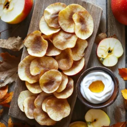 - 3 mittelgroße Äpfel (z.B. Fuji oder Honeycrisp) - 2 Esslöffel Zucker - 1 Teelöffel gemahlener Zimt - 1 Esslöffel Zitronensaft - 1/2 Teelöffel Vanilleextrakt Um köstliche Apfelchips zu machen, sind frische Äpfel wichtig. Fuji und Honeycrisp sind süß und knackig. Diese Äpfel halten beim Backen gut ihre Form. Die Mischung aus Zucker und Zimt gibt den Chips einen süßen Geschmack. Zitronensaft hilft, die Äpfel frisch zu halten. Vanilleextrakt fügt eine feine Note hinzu. - 1 Tasse griechischer Joghurt - 1 Esslöffel Honig - 1/2 Teelöffel gemahlene Muskatnuss Der Dip aus griechischem Joghurt ist cremig und gesund. Honig bringt die Süße, die gut zu den Chips passt. Muskatnuss gibt dem Dip ein warmes Aroma. Diese Kombination macht das Snacken noch besser. Es ist eine tolle Möglichkeit, die Apfelchips zu genießen. Zuerst waschen wir die Äpfel gründlich. Ich bevorzuge Sorten wie Fuji oder Honeycrisp. Danach entkernen wir die Äpfel. Das geht einfach mit einem Apfelausstecher oder einem scharfen Messer. Jetzt schneiden wir die Äpfel in sehr dünne Scheiben, etwa 1/8 Zoll dick. Dünne Scheiben sind wichtig für knusprige Chips. In einer kleinen Schüssel kombinieren wir den Zucker und den Zimt. Ich nehme zwei Esslöffel Zucker und einen Teelöffel Zimt. Rühr die Mischung gut um und stell sie beiseite. Diese Mischung wird den Chips ihren leckeren Geschmack geben. Für den Dip gebe ich den Zitronensaft, den Vanilleextrakt und den griechischen Joghurt in eine Schüssel. Ich füge einen Esslöffel Honig und eine Prise gemahlene Muskatnuss hinzu. Rühr alles gut um, bis die Mischung cremig ist. Dieser Dip passt perfekt zu den Chips. Jetzt kommen die Apfelscheiben auf die Backbleche. Ich lege sie in einer einzigen Schicht, ohne dass sie sich überlappen. Dann besprühe ich die Scheiben leicht mit Wasser. Jetzt streue die Zimt-Zucker-Mischung gleichmäßig darüber. Wir backen die Chips 1,5 bis 2 Stunden bei 200°F (93°C). Vergiss nicht, sie zur Hälfte zu wenden. Die Chips sollten knusprig und leicht goldbraun sein. Nach dem Backen lasse ich sie kurz abkühlen und genieße sie dann mit dem Joghurtdip. Um die besten Apfelchips zu machen, achte auf die Dicke der Scheiben. Schneide die Äpfel etwa 1/8 Zoll dick. Dünnere Scheiben werden knuspriger, während dickere weicher bleiben. Du kannst einen Mandolinenslicer verwenden. Ein weiterer Trick für mehr Knusprigkeit ist, die Apfelscheiben leicht mit Wasser zu besprühen. Das hilft, die Zimt-Zucker-Mischung besser haften zu lassen. So wird jede Scheibe gleichmäßig gewürzt und knusprig. Der griechische Joghurt ist eine tolle Basis. Du kannst aber auch andere Joghurts probieren. Fruchtige Joghurt-Sorten wie Erdbeere oder Himbeere passen gut. Zusätzlich kannst du Aromen hinzufügen. Ein Spritzer Zitronensaft oder ein Hauch von Ahornsirup können den Dip aufpeppen. Experimentiere mit verschiedenen Gewürzen wie Zimt oder Ingwer für neuen Geschmack. {{image_4}} Neben den köstlichen Apfelchips kann man auch Birnen- und Bananenchips zubereiten. Birnen haben einen süßen Geschmack und eine weiche Textur. Sie eignen sich perfekt für eine ähnliche Zubereitung wie die Apfelchips. Einfach die Birnen dünn schneiden und mit Zimt und Zucker bestreuen. Für Bananenchips schneiden Sie die Bananen in dünne Scheiben und backen sie ebenfalls. Die Bananen werden knusprig und bieten einen tollen Snack. Es gibt viele Möglichkeiten, den Zimt-Zucker-Geschmack zu variieren. Fügen Sie etwas Muskatnuss oder Ingwer hinzu, um neue Aromen zu entdecken. Für herzhaftere Chips können Sie Rosmarin oder Thymian verwenden. Diese Kräuter bieten einen interessanten Kontrast zum süßen Geschmack der Chips. Experimentieren Sie mit verschiedenen Süßstoffen wie Ahornsirup oder Agavendicksaft für einen einzigartigen Geschmack. Wenn Sie auf Zucker verzichten möchten, probieren Sie Zuckeralternativen wie Stevia oder Erythrit. Diese Süßstoffe haben weniger Kalorien und wirken sich nicht auf den Blutzuckerspiegel aus. Für den Dip können Sie fettarmen Joghurt oder pflanzliche Alternativen verwenden. Diese Optionen machen das Rezept gesünder, ohne den Geschmack zu beeinträchtigen. Genießen Sie die Apfelchips mit einem leichten Dip und gönnen Sie sich einen gesunden Snack. Um die Apfelchips lange frisch zu halten, benutze luftdichte Behälter. Diese Behälter schützen die Chips vor Feuchtigkeit und Luft. So bleiben die Chips knusprig. Du kannst auch kleine Beutel verwenden, um die Menge zu kontrollieren. Stelle sicher, dass die Chips ganz abgekühlt sind, bevor du sie verpackst. Lagere die Behälter an einem kühlen, dunklen Ort. Ein Schrank oder eine Speisekammer eignet sich am besten. Die Apfelchips bleiben etwa zwei Wochen frisch. Nach dieser Zeit können sie weich werden. Du kannst die Chips auch im Kühlschrank aufbewahren, um die Frische zu verlängern. Bei richtiger Lagerung sind die Chips ein toller Snack, wann immer du Lust hast. Achte darauf, sie regelmäßig zu überprüfen. So kannst du sicherstellen, dass sie immer lecker sind. Die Vorbereitung dauert etwa 15 Minuten. Die Gesamtzeit für die Apfelchips beträgt 2 Stunden und 15 Minuten. Sie müssen die Chips 1,5 bis 2 Stunden backen, bis sie knusprig sind. Ja, Sie können die Chips in der Luftfritteuse zubereiten. Schneiden Sie die Äpfel wie gewohnt. Heizen Sie die Luftfritteuse auf 160°C vor. Legen Sie die Apfelscheiben in einer einzigen Schicht hinein. Frittieren Sie sie für 15 bis 20 Minuten. Schütteln Sie den Korb alle 5 Minuten, um eine gleichmäßige Knusprigkeit zu erzielen. Ja, Apfelchips sind gesund. Sie sind reich an Ballaststoffen und Vitaminen. Äpfel enthalten Antioxidantien, die gut für Ihr Herz sind. Der Dip aus griechischem Joghurt bietet zusätzlich Eiweiß und Probiotika. So genießen Sie einen leckeren Snack ohne schlechtes Gewissen! Apfelchips sind einfach zu machen und lecker. Wir haben die Zutaten, die Vorbereitung und das Backen besprochen. Außerdem gab es Tipps für perfekte Chips und verschiedene Dips. Du kannst auch andere Obstchips ausprobieren und gesunde Alternativen nutzen. Denke daran, die Chips richtig zu lagern, um ihre Frische zu bewahren. Egal, ob du sie allein isst oder mit Dip teilst, Apfelchips sind ein toller Snack. Viel Spaß beim Ausprobieren!