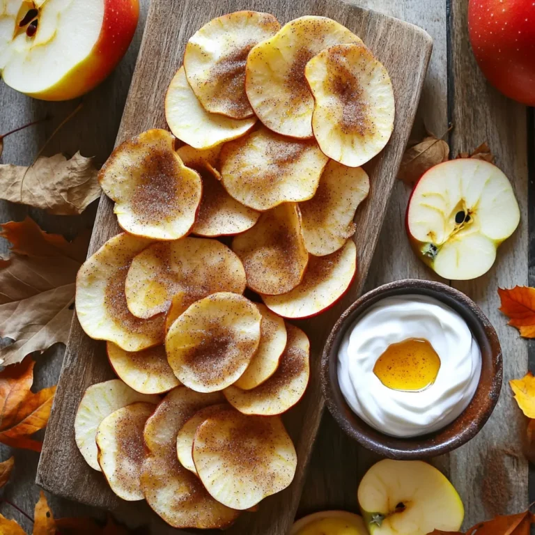 - 3 mittelgroße Äpfel (z.B. Fuji oder Honeycrisp) - 2 Esslöffel Zucker - 1 Teelöffel gemahlener Zimt - 1 Esslöffel Zitronensaft - 1/2 Teelöffel Vanilleextrakt Um köstliche Apfelchips zu machen, sind frische Äpfel wichtig. Fuji und Honeycrisp sind süß und knackig. Diese Äpfel halten beim Backen gut ihre Form. Die Mischung aus Zucker und Zimt gibt den Chips einen süßen Geschmack. Zitronensaft hilft, die Äpfel frisch zu halten. Vanilleextrakt fügt eine feine Note hinzu. - 1 Tasse griechischer Joghurt - 1 Esslöffel Honig - 1/2 Teelöffel gemahlene Muskatnuss Der Dip aus griechischem Joghurt ist cremig und gesund. Honig bringt die Süße, die gut zu den Chips passt. Muskatnuss gibt dem Dip ein warmes Aroma. Diese Kombination macht das Snacken noch besser. Es ist eine tolle Möglichkeit, die Apfelchips zu genießen. Zuerst waschen wir die Äpfel gründlich. Ich bevorzuge Sorten wie Fuji oder Honeycrisp. Danach entkernen wir die Äpfel. Das geht einfach mit einem Apfelausstecher oder einem scharfen Messer. Jetzt schneiden wir die Äpfel in sehr dünne Scheiben, etwa 1/8 Zoll dick. Dünne Scheiben sind wichtig für knusprige Chips. In einer kleinen Schüssel kombinieren wir den Zucker und den Zimt. Ich nehme zwei Esslöffel Zucker und einen Teelöffel Zimt. Rühr die Mischung gut um und stell sie beiseite. Diese Mischung wird den Chips ihren leckeren Geschmack geben. Für den Dip gebe ich den Zitronensaft, den Vanilleextrakt und den griechischen Joghurt in eine Schüssel. Ich füge einen Esslöffel Honig und eine Prise gemahlene Muskatnuss hinzu. Rühr alles gut um, bis die Mischung cremig ist. Dieser Dip passt perfekt zu den Chips. Jetzt kommen die Apfelscheiben auf die Backbleche. Ich lege sie in einer einzigen Schicht, ohne dass sie sich überlappen. Dann besprühe ich die Scheiben leicht mit Wasser. Jetzt streue die Zimt-Zucker-Mischung gleichmäßig darüber. Wir backen die Chips 1,5 bis 2 Stunden bei 200°F (93°C). Vergiss nicht, sie zur Hälfte zu wenden. Die Chips sollten knusprig und leicht goldbraun sein. Nach dem Backen lasse ich sie kurz abkühlen und genieße sie dann mit dem Joghurtdip. Um die besten Apfelchips zu machen, achte auf die Dicke der Scheiben. Schneide die Äpfel etwa 1/8 Zoll dick. Dünnere Scheiben werden knuspriger, während dickere weicher bleiben. Du kannst einen Mandolinenslicer verwenden. Ein weiterer Trick für mehr Knusprigkeit ist, die Apfelscheiben leicht mit Wasser zu besprühen. Das hilft, die Zimt-Zucker-Mischung besser haften zu lassen. So wird jede Scheibe gleichmäßig gewürzt und knusprig. Der griechische Joghurt ist eine tolle Basis. Du kannst aber auch andere Joghurts probieren. Fruchtige Joghurt-Sorten wie Erdbeere oder Himbeere passen gut. Zusätzlich kannst du Aromen hinzufügen. Ein Spritzer Zitronensaft oder ein Hauch von Ahornsirup können den Dip aufpeppen. Experimentiere mit verschiedenen Gewürzen wie Zimt oder Ingwer für neuen Geschmack. {{image_4}} Neben den köstlichen Apfelchips kann man auch Birnen- und Bananenchips zubereiten. Birnen haben einen süßen Geschmack und eine weiche Textur. Sie eignen sich perfekt für eine ähnliche Zubereitung wie die Apfelchips. Einfach die Birnen dünn schneiden und mit Zimt und Zucker bestreuen. Für Bananenchips schneiden Sie die Bananen in dünne Scheiben und backen sie ebenfalls. Die Bananen werden knusprig und bieten einen tollen Snack. Es gibt viele Möglichkeiten, den Zimt-Zucker-Geschmack zu variieren. Fügen Sie etwas Muskatnuss oder Ingwer hinzu, um neue Aromen zu entdecken. Für herzhaftere Chips können Sie Rosmarin oder Thymian verwenden. Diese Kräuter bieten einen interessanten Kontrast zum süßen Geschmack der Chips. Experimentieren Sie mit verschiedenen Süßstoffen wie Ahornsirup oder Agavendicksaft für einen einzigartigen Geschmack. Wenn Sie auf Zucker verzichten möchten, probieren Sie Zuckeralternativen wie Stevia oder Erythrit. Diese Süßstoffe haben weniger Kalorien und wirken sich nicht auf den Blutzuckerspiegel aus. Für den Dip können Sie fettarmen Joghurt oder pflanzliche Alternativen verwenden. Diese Optionen machen das Rezept gesünder, ohne den Geschmack zu beeinträchtigen. Genießen Sie die Apfelchips mit einem leichten Dip und gönnen Sie sich einen gesunden Snack. Um die Apfelchips lange frisch zu halten, benutze luftdichte Behälter. Diese Behälter schützen die Chips vor Feuchtigkeit und Luft. So bleiben die Chips knusprig. Du kannst auch kleine Beutel verwenden, um die Menge zu kontrollieren. Stelle sicher, dass die Chips ganz abgekühlt sind, bevor du sie verpackst. Lagere die Behälter an einem kühlen, dunklen Ort. Ein Schrank oder eine Speisekammer eignet sich am besten. Die Apfelchips bleiben etwa zwei Wochen frisch. Nach dieser Zeit können sie weich werden. Du kannst die Chips auch im Kühlschrank aufbewahren, um die Frische zu verlängern. Bei richtiger Lagerung sind die Chips ein toller Snack, wann immer du Lust hast. Achte darauf, sie regelmäßig zu überprüfen. So kannst du sicherstellen, dass sie immer lecker sind. Die Vorbereitung dauert etwa 15 Minuten. Die Gesamtzeit für die Apfelchips beträgt 2 Stunden und 15 Minuten. Sie müssen die Chips 1,5 bis 2 Stunden backen, bis sie knusprig sind. Ja, Sie können die Chips in der Luftfritteuse zubereiten. Schneiden Sie die Äpfel wie gewohnt. Heizen Sie die Luftfritteuse auf 160°C vor. Legen Sie die Apfelscheiben in einer einzigen Schicht hinein. Frittieren Sie sie für 15 bis 20 Minuten. Schütteln Sie den Korb alle 5 Minuten, um eine gleichmäßige Knusprigkeit zu erzielen. Ja, Apfelchips sind gesund. Sie sind reich an Ballaststoffen und Vitaminen. Äpfel enthalten Antioxidantien, die gut für Ihr Herz sind. Der Dip aus griechischem Joghurt bietet zusätzlich Eiweiß und Probiotika. So genießen Sie einen leckeren Snack ohne schlechtes Gewissen! Apfelchips sind einfach zu machen und lecker. Wir haben die Zutaten, die Vorbereitung und das Backen besprochen. Außerdem gab es Tipps für perfekte Chips und verschiedene Dips. Du kannst auch andere Obstchips ausprobieren und gesunde Alternativen nutzen. Denke daran, die Chips richtig zu lagern, um ihre Frische zu bewahren. Egal, ob du sie allein isst oder mit Dip teilst, Apfelchips sind ein toller Snack. Viel Spaß beim Ausprobieren!