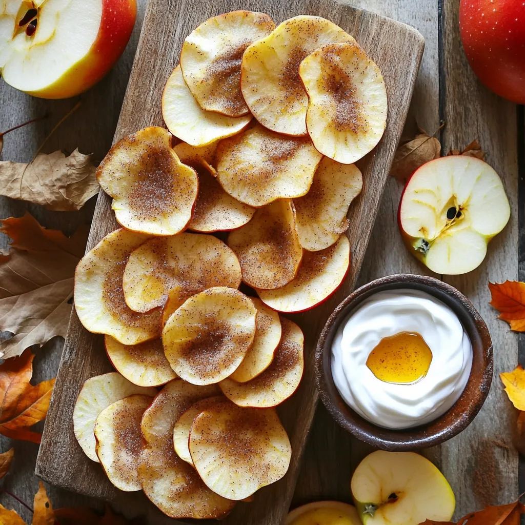 - 3 mittelgroße Äpfel (z.B. Fuji oder Honeycrisp) - 2 Esslöffel Zucker - 1 Teelöffel gemahlener Zimt - 1 Esslöffel Zitronensaft - 1/2 Teelöffel Vanilleextrakt Um köstliche Apfelchips zu machen, sind frische Äpfel wichtig. Fuji und Honeycrisp sind süß und knackig. Diese Äpfel halten beim Backen gut ihre Form. Die Mischung aus Zucker und Zimt gibt den Chips einen süßen Geschmack. Zitronensaft hilft, die Äpfel frisch zu halten. Vanilleextrakt fügt eine feine Note hinzu. - 1 Tasse griechischer Joghurt - 1 Esslöffel Honig - 1/2 Teelöffel gemahlene Muskatnuss Der Dip aus griechischem Joghurt ist cremig und gesund. Honig bringt die Süße, die gut zu den Chips passt. Muskatnuss gibt dem Dip ein warmes Aroma. Diese Kombination macht das Snacken noch besser. Es ist eine tolle Möglichkeit, die Apfelchips zu genießen. Zuerst waschen wir die Äpfel gründlich. Ich bevorzuge Sorten wie Fuji oder Honeycrisp. Danach entkernen wir die Äpfel. Das geht einfach mit einem Apfelausstecher oder einem scharfen Messer. Jetzt schneiden wir die Äpfel in sehr dünne Scheiben, etwa 1/8 Zoll dick. Dünne Scheiben sind wichtig für knusprige Chips. In einer kleinen Schüssel kombinieren wir den Zucker und den Zimt. Ich nehme zwei Esslöffel Zucker und einen Teelöffel Zimt. Rühr die Mischung gut um und stell sie beiseite. Diese Mischung wird den Chips ihren leckeren Geschmack geben. Für den Dip gebe ich den Zitronensaft, den Vanilleextrakt und den griechischen Joghurt in eine Schüssel. Ich füge einen Esslöffel Honig und eine Prise gemahlene Muskatnuss hinzu. Rühr alles gut um, bis die Mischung cremig ist. Dieser Dip passt perfekt zu den Chips. Jetzt kommen die Apfelscheiben auf die Backbleche. Ich lege sie in einer einzigen Schicht, ohne dass sie sich überlappen. Dann besprühe ich die Scheiben leicht mit Wasser. Jetzt streue die Zimt-Zucker-Mischung gleichmäßig darüber. Wir backen die Chips 1,5 bis 2 Stunden bei 200°F (93°C). Vergiss nicht, sie zur Hälfte zu wenden. Die Chips sollten knusprig und leicht goldbraun sein. Nach dem Backen lasse ich sie kurz abkühlen und genieße sie dann mit dem Joghurtdip. Um die besten Apfelchips zu machen, achte auf die Dicke der Scheiben. Schneide die Äpfel etwa 1/8 Zoll dick. Dünnere Scheiben werden knuspriger, während dickere weicher bleiben. Du kannst einen Mandolinenslicer verwenden. Ein weiterer Trick für mehr Knusprigkeit ist, die Apfelscheiben leicht mit Wasser zu besprühen. Das hilft, die Zimt-Zucker-Mischung besser haften zu lassen. So wird jede Scheibe gleichmäßig gewürzt und knusprig. Der griechische Joghurt ist eine tolle Basis. Du kannst aber auch andere Joghurts probieren. Fruchtige Joghurt-Sorten wie Erdbeere oder Himbeere passen gut. Zusätzlich kannst du Aromen hinzufügen. Ein Spritzer Zitronensaft oder ein Hauch von Ahornsirup können den Dip aufpeppen. Experimentiere mit verschiedenen Gewürzen wie Zimt oder Ingwer für neuen Geschmack. {{image_4}} Neben den köstlichen Apfelchips kann man auch Birnen- und Bananenchips zubereiten. Birnen haben einen süßen Geschmack und eine weiche Textur. Sie eignen sich perfekt für eine ähnliche Zubereitung wie die Apfelchips. Einfach die Birnen dünn schneiden und mit Zimt und Zucker bestreuen. Für Bananenchips schneiden Sie die Bananen in dünne Scheiben und backen sie ebenfalls. Die Bananen werden knusprig und bieten einen tollen Snack. Es gibt viele Möglichkeiten, den Zimt-Zucker-Geschmack zu variieren. Fügen Sie etwas Muskatnuss oder Ingwer hinzu, um neue Aromen zu entdecken. Für herzhaftere Chips können Sie Rosmarin oder Thymian verwenden. Diese Kräuter bieten einen interessanten Kontrast zum süßen Geschmack der Chips. Experimentieren Sie mit verschiedenen Süßstoffen wie Ahornsirup oder Agavendicksaft für einen einzigartigen Geschmack. Wenn Sie auf Zucker verzichten möchten, probieren Sie Zuckeralternativen wie Stevia oder Erythrit. Diese Süßstoffe haben weniger Kalorien und wirken sich nicht auf den Blutzuckerspiegel aus. Für den Dip können Sie fettarmen Joghurt oder pflanzliche Alternativen verwenden. Diese Optionen machen das Rezept gesünder, ohne den Geschmack zu beeinträchtigen. Genießen Sie die Apfelchips mit einem leichten Dip und gönnen Sie sich einen gesunden Snack. Um die Apfelchips lange frisch zu halten, benutze luftdichte Behälter. Diese Behälter schützen die Chips vor Feuchtigkeit und Luft. So bleiben die Chips knusprig. Du kannst auch kleine Beutel verwenden, um die Menge zu kontrollieren. Stelle sicher, dass die Chips ganz abgekühlt sind, bevor du sie verpackst. Lagere die Behälter an einem kühlen, dunklen Ort. Ein Schrank oder eine Speisekammer eignet sich am besten. Die Apfelchips bleiben etwa zwei Wochen frisch. Nach dieser Zeit können sie weich werden. Du kannst die Chips auch im Kühlschrank aufbewahren, um die Frische zu verlängern. Bei richtiger Lagerung sind die Chips ein toller Snack, wann immer du Lust hast. Achte darauf, sie regelmäßig zu überprüfen. So kannst du sicherstellen, dass sie immer lecker sind. Die Vorbereitung dauert etwa 15 Minuten. Die Gesamtzeit für die Apfelchips beträgt 2 Stunden und 15 Minuten. Sie müssen die Chips 1,5 bis 2 Stunden backen, bis sie knusprig sind. Ja, Sie können die Chips in der Luftfritteuse zubereiten. Schneiden Sie die Äpfel wie gewohnt. Heizen Sie die Luftfritteuse auf 160°C vor. Legen Sie die Apfelscheiben in einer einzigen Schicht hinein. Frittieren Sie sie für 15 bis 20 Minuten. Schütteln Sie den Korb alle 5 Minuten, um eine gleichmäßige Knusprigkeit zu erzielen. Ja, Apfelchips sind gesund. Sie sind reich an Ballaststoffen und Vitaminen. Äpfel enthalten Antioxidantien, die gut für Ihr Herz sind. Der Dip aus griechischem Joghurt bietet zusätzlich Eiweiß und Probiotika. So genießen Sie einen leckeren Snack ohne schlechtes Gewissen! Apfelchips sind einfach zu machen und lecker. Wir haben die Zutaten, die Vorbereitung und das Backen besprochen. Außerdem gab es Tipps für perfekte Chips und verschiedene Dips. Du kannst auch andere Obstchips ausprobieren und gesunde Alternativen nutzen. Denke daran, die Chips richtig zu lagern, um ihre Frische zu bewahren. Egal, ob du sie allein isst oder mit Dip teilst, Apfelchips sind ein toller Snack. Viel Spaß beim Ausprobieren!