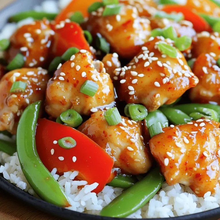 - 450g Hähnchenschenkel ohne Knochen, in Stücke geschnitten - 120ml süße Chilisauce - 30ml Sojasauce - 15g frischer Ingwer, gerieben - 2 Knoblauchzehen, fein gehackt Die Hauptzutaten sind einfach zu finden. Hähnchenschenkel sind saftig und lecker. Die süße Chilisauce gibt dem Gericht eine tolle Note. Sojasauce bringt einen salzigen Geschmack. Frischer Ingwer und Knoblauch sorgen für Aroma und Tiefe. - 8g Maisstärke - 30ml Wasser - 15ml Sesamöl Die Maisstärke hilft, die Sauce dick zu machen. Mischen Sie sie mit Wasser. Das Sesamöl hat einen nussigen Geschmack. Es gibt dem Hähnchen eine schöne Farbe und einen tollen Duft. - 1 rote Paprika, in Streifen geschnitten - 150g Zuckerschoten - 1 Frühlingszwiebel, zum Garnieren gehackt - Sesamsamen zum Garnieren Das Gemüse bringt Farbe und Crunch. Rote Paprika ist süß und knackig. Zuckerschoten sind zart und frisch. Garnieren Sie mit Frühlingszwiebeln und Sesamsamen für das perfekte Finish. Servieren Sie das Gericht auf dampfendem Reis oder Quinoa. Die Vorbereitungszeit beträgt nur 10 Minuten. Beginne mit den Hähnchenschenkeln. Schneide sie in mundgerechte Stücke. Dann bereite die Sauce vor. Mische die süße Chilisauce, Sojasauce, Ingwer und Knoblauch in einer Schüssel. Diese Mischung ist die Basis für den Geschmack. Stell sie beiseite. In einer anderen kleinen Schüssel rührst du die Maisstärke mit Wasser glatt. Das ist wichtig für die Konsistenz der Sauce. Jetzt wird es spannend! Erhitze das Sesamöl in einer großen Pfanne. Nutze mittlere bis hohe Hitze. Füge die Hähnchenstücke hinzu und brate sie. Das dauert etwa 5-7 Minuten. Sie sollten goldbraun und durchgegart sein. Gieße dann die süße Chilimischung über das Hähnchen. Rühre gut um, damit alles gleichmäßig bedeckt ist. Lass das Ganze für 3-4 Minuten köcheln. Jetzt kommt das Gemüse! Gib die geschnittene rote Paprika und die Zuckerschoten in die Pfanne. Rühre nochmals gut um. Koche alles zusammen für weitere 3 Minuten. Das Gemüse soll zart, aber knackig bleiben. Achte darauf, die Maisstärke gut mit Wasser zu vermischen. Das sorgt für eine glatte Sauce. Wenn die Sauce zu dick ist, füge etwas Wasser hinzu. Wenn sie zu dünn ist, koche sie länger. So wird sie perfekt. Die richtige Konsistenz macht das Gericht noch besser. Einige Fehler können die Qualität des Gerichts mindern. Hier sind die häufigsten: - Falsche Hitze: Wenn die Pfanne zu heiß ist, brennt das Hähnchen. Achte darauf, mittlere bis hohe Hitze zu verwenden. - Nicht genug Marinade: Wenn du nicht genügend süße Chilisauce verwendest, wird das Gericht trocken. Achte darauf, dass das Hähnchen gut bedeckt ist. - Überkochen des Gemüses: Zuckerschoten und Paprika sollten knackig sein. Koche sie nur kurz, etwa 3 Minuten. Die Schärfe deines Sweet Chili Chicken kannst du leicht anpassen: - Weniger scharf: Verwende weniger süße Chilisauce. Füge stattdessen mehr Sojasauce hinzu. - Milder Ingwer: Reduziere die Menge an geriebenem Ingwer. So wird das Gericht weniger scharf. - Zusätzliche Schärfe: Für mehr Schärfe füge frische Chilis oder Chiliflocken hinzu. Du kannst auch eine scharfe Sojasauce verwenden. Um die Reste richtig zu lagern, beachte Folgendes: - Abkühlen lassen: Lass das Gericht zuerst auf Raumtemperatur abkühlen. - Luftdicht verpacken: Lagere die Reste in einem luftdichten Behälter. So bleibt der Geschmack erhalten. - Kühlschrank: Im Kühlschrank sind die Reste bis zu 3 Tage haltbar. Erwärme sie einfach in der Mikrowelle oder auf dem Herd. {{image_4}} Um Sweet Chili Chicken noch gesünder zu machen, fügen Sie Gemüse hinzu. Das bringt mehr Geschmack und Nährstoffe. Ich liebe es, rote Paprika und Zuckerschoten zu verwenden. Diese Farben machen das Gericht lebendig und appetitlich. Das Gemüse wird in der Pfanne kurz mitgegart. So bleibt es knackig und frisch. Sie können auch Brokkoli oder Karotten verwenden. Experimentieren Sie mit Ihrem Lieblingsgemüse. Für glutenfreies Sweet Chili Chicken, ersetzen Sie die Sojasauce. Verwenden Sie Tamari, das ist glutenfrei. Achten Sie auch auf die süße Chilisauce. Stellen Sie sicher, dass sie keine glutenhaltigen Zutaten enthält. So bleibt das Gericht für alle geeignet. Es schmeckt immer noch großartig und bleibt voller Geschmack. Möchten Sie einen exotischen Twist? Probieren Sie Ananasstücke oder Mango in Ihrem Gericht. Diese Früchte bringen Süße und Frische. Fügen Sie auch etwas Limettensaft hinzu. Das gibt eine spritzige Note. Ein Hauch von Kokosmilch macht das Gericht cremig. Diese Variationen machen das Rezept spannend und neu. Genießen Sie die Vielfalt! Um die Reste von Sweet Chili Chicken frisch zu halten, sollten Sie diese in einem luftdichten Behälter aufbewahren. Stellen Sie sicher, dass der Behälter gut verschlossen ist, um die Feuchtigkeit zu bewahren. Lagern Sie das Gericht an einem kühlen Ort, fern von Sonnenlicht oder Wärmequellen. Dadurch bleibt der Geschmack erhalten. Im Kühlschrank hält sich Sweet Chili Chicken etwa 3 bis 4 Tage. Achten Sie darauf, das Gericht schnell abzukühlen, bevor Sie es in den Kühlschrank stellen. Lassen Sie es nicht länger als zwei Stunden bei Raumtemperatur stehen. So vermeiden Sie das Wachstum von Bakterien. Wenn Sie Reste länger aufbewahren wollen, können Sie das Sweet Chili Chicken einfrieren. Legen Sie das Gericht in einen gefrierfesten Behälter. Es bleibt bis zu 3 Monate frisch. Zum Wiedererwärmen lassen Sie das Gericht über Nacht im Kühlschrank auftauen. Erwärmen Sie es dann in einer Pfanne oder Mikrowelle, bis es heiß ist. So bleibt die Textur und der Geschmack gut. Um Sweet Chili Chicken vegan zu machen, kann man das Hähnchen durch Tofu ersetzen. Tofu hat eine gute Textur und nimmt den Geschmack gut auf. Schneide den Tofu in Stücke und brate ihn an. Verwende die gleiche süße Chilisauce und die anderen Zutaten. Sojasauce und Gemüse bleiben gleich. Für mehr Geschmack kannst du auch Gemüsebrühe hinzufügen. Ja, du kannst das Hähnchen auch im Ofen garen. Heize den Ofen auf 200 Grad Celsius vor. Lege die Hähnchenstücke auf ein Backblech. Gieße die Chilisauce darüber und backe sie für 20 bis 25 Minuten. Überprüfe, ob das Hähnchen durchgegart ist. So wird das Hähnchen schön knusprig und saftig. Zu Sweet Chili Chicken passen viele Beilagen gut. Hier sind einige Ideen: - Dampfreis oder Quinoa - Gebratene Nudeln - Frischer Salat mit einem leichten Dressing - Gegrilltes Gemüse Diese Beilagen ergänzen das Gericht perfekt und machen es noch leckerer. Sweet Chili Chicken ist ein einfaches und leckeres Gericht. Wir haben die Hauptzutaten, Gewürze und das Gemüse besprochen. Die Schritt-für-Schritt-Anleitung hilft dir beim Kochen. Achte auf die Konsistenz der Sauce und vermeide häufige Fehler. Variationen, wie die vegane Version, bieten dir neue Ideen. Lagere die Reste richtig, um ihre Frische zu bewahren. Jetzt bist du bereit, dein eigenes Sweet Chili Chicken zu kochen und zu genießen! Mach dich bereit für ein köstliches Essen.