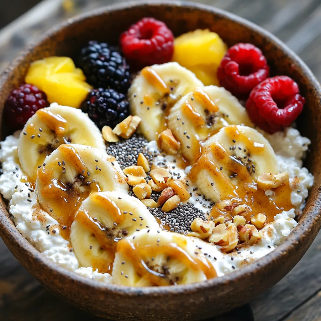 Um die perfekte Erdnussbutter-Bananen-Hüttenkäse-Schüssel zu machen, benötigst du: - 1 Tasse Hüttenkäse - 1 reife Banane, in Scheiben geschnitten - 2 Esslöffel natürliche Erdnussbutter - 1 Esslöffel Honig (oder Ahornsirup) - 1 Esslöffel Chiasamen - Eine Prise Zimt - Frische Beeren (zum Garnieren, optional) - Gehackte Nüsse (wie Mandeln oder Walnüsse, zum Garnieren, optional) Jede Zutat hat ihren eigenen Wert. Der Hüttenkäse liefert viel Protein. Das ist wichtig für den Muskelaufbau. Die Banane bringt natürliche Süße und viele Vitamine. Erdnussbutter gibt gesunde Fette und einen leckeren Geschmack. Honig oder Ahornsirup fügen zusätzliche Süße hinzu. Chiasamen sind kleine Kraftpakete mit Ballaststoffen und Omega-3-Fettsäuren. Zimt verstärkt die Aromen und hat gesundheitliche Vorteile. Die Beeren und Nüsse bringen zusätzliche Nährstoffe und Textur. Achte beim Einkaufen auf frische und natürliche Produkte. Wähle Hüttenkäse ohne Zusatzstoffe. Achte darauf, dass die Erdnussbutter 100% Erdnüsse enthält. Bio-Bananen sind oft frei von Pestiziden. Für Honig, suche nach lokalem oder rohem Honig. Chiasamen solltest du in einem geschlossenen Behälter kaufen, um Frische zu garantieren. Wenn du Beeren wählst, suche nach reifen und saftigen Früchten. Gehackte Nüsse sollten frisch und ungesalzen sein. Nehmen Sie eine mittelgroße Schüssel. Fügen Sie 1 Tasse Hüttenkäse hinzu. Rühren Sie kräftig mit einem Löffel. Machen Sie den Hüttenkäse glatt und cremig. Dies gibt eine gute Basis für den Snack. Schneiden Sie eine reife Banane in dünne Scheiben. Heben Sie die Bananenscheiben vorsichtig in den Hüttenkäse. Vergewissern Sie sich, dass die Bananen gleichmäßig verteilt sind. So schmeckt jede Gabel köstlich und frisch. Nehmen Sie eine kleine Schüssel. Geben Sie 2 Esslöffel natürliche Erdnussbutter hinein. Fügen Sie 1 Esslöffel Honig oder Ahornsirup hinzu. Rühren Sie die Mischung gut um, bis sie glatt ist. Dies gibt dem Gericht eine süße Note. Beträufeln Sie die Erdnussbutter-Honig-Mischung über die Hüttenkäse-Bananen-Mischung. Streuen Sie 1 Esslöffel Chiasamen darüber. Fügen Sie eine Prise Zimt hinzu für mehr Geschmack. Optional können Sie frische Beeren und gehackte Nüsse als Toppings verwenden. Servieren Sie das Gericht sofort oder lassen Sie es kurz kühlen. Ein häufiger Fehler ist, die Banane zu früh zu schneiden. Sie wird schnell braun und sieht nicht mehr frisch aus. Schneide die Banane erst kurz vor dem Servieren. Auch die Erdnussbutter sollte gut vermischt werden. Eine klumpige Masse schmeckt nicht so gut. Achte darauf, dass die Mischung glatt ist. Um Zeit zu sparen, kannst du den Hüttenkäse schon vorher vorbereiten. Lass ihn einfach im Kühlschrank stehen. Die Banane kannst du auch schon in Scheiben schneiden, aber erst kurz vor dem Essen hinzufügen. Ein weiterer Trick ist, alle Zutaten vorher bereitzulegen. So geht es schneller, wenn du die Schüssel zubereitest. Um mehr Nährstoffe hinzuzufügen, kannst du Chiasamen oder Leinsamen verwenden. Diese kleinen Samen sind reich an Ballaststoffen. Eine Handvoll frischer Beeren bringt Vitamine und Antioxidantien. Du kannst auch einen Esslöffel Nussmus oder Joghurt hinzufügen. Das macht das Gericht noch gesünder und leckerer. {{image_4}} Du kannst deine Erdnussbutter-Bananen-Hüttenkäse-Schüssel ganz nach deinem Geschmack anpassen. Statt einer Banane kannst du Äpfel oder Birnen verwenden. Beides bringt einen frischen, knackigen Biss. Du magst es süßer? Probiere Trauben oder Mangos! Für die Nüsse kannst du Cashewkerne oder Haselnüsse nehmen. Sie fügt eine andere Textur hinzu. Wenn du vegan isst, kannst du den Hüttenkäse durch pflanzlichen Joghurt ersetzen. Achte darauf, dass er ungesüßt ist. Für glutenfreie Optionen verwende glutenfreie Haferflocken als Topping. Diese passen gut zu den anderen Zutaten. So bleibt dein Snack gesund und lecker. Nutze saisonale Früchte für deine Schüssel. Im Frühling sind Erdbeeren frisch und süß. Im Sommer probiere Pfirsiche oder Aprikosen. Im Herbst sind Äpfel und Birnen lecker. Im Winter kannst du gefrorene Beeren verwenden. Sie sind immer bereit für deinen Snack. Diese saisonalen Zutaten bringen Vielfalt und Farbe. Um die Erdnussbutter-Bananen-Hüttenkäse-Schüssel frisch zu halten, lege sie in einen luftdichten Behälter. Das schützt die Zutaten vor Luft und Feuchtigkeit. Es ist wichtig, die Schüssel vor dem Lagern gut abzudecken. So bleibt der Hüttenkäse cremig und die Banane frisch. Im Kühlschrank hält die Schüssel etwa 1 bis 2 Tage. Nach dieser Zeit wird die Banane braun und der Hüttenkäse kann wässrig werden. Wenn du den Snack länger aufbewahren möchtest, mache besser nur so viel wie nötig. So genießt du die besten Aromen und die beste Textur. Wenn du Reste hast, probiere sie in einem Smoothie zu verwenden. Gib die Mischung einfach in den Mixer mit etwas Milch oder Joghurt. Du kannst auch Haferflocken hinzufügen, um ein schnelles Frühstück zu machen. Sei kreativ mit deinen Resten, um neue Snacks zu entdecken! Um diesen Snack gesünder zu machen, kannst du einige einfache Änderungen vornehmen. Nutze griechischen Joghurt statt Hüttenkäse. Er hat weniger Zucker und mehr Protein. Füge mehr frisches Obst hinzu. Äpfel oder Beeren sind tolle Optionen. Du kannst auch die Menge der Erdnussbutter reduzieren. So erhältst du weniger Fett und Kalorien. Wenn du magst, kannst du auch Honig ganz weglassen. Stattdessen kannst du etwas Zimt für die Süße verwenden. Ja, du kannst andere Nussbutter verwenden. Mandelnussbutter oder Cashewbutter sind gute Alternativen. Jede Nussbutter hat ihren eigenen Geschmack, der das Gericht verändert. Achte darauf, dass die Nussbutter natürlich ist. So vermeidest du Zucker und ungesunde Fette. Probiere verschiedene Nussbutter aus. So findest du deinen Favoriten. Ja, dieses Gericht ist ideal für Kinder. Es ist einfach zuzubereiten und schmeckt lecker. Die Kombination aus Banane und Erdnussbutter ist bei Kindern sehr beliebt. Es ist auch nahrhaft und gibt viel Energie. Du kannst das Gericht anpassen, um es noch kinderfreundlicher zu machen. Verwende süßere Früchte oder weniger Zimt, wenn nötig. Die Zutaten in dieser Schüssel bieten viele Vorteile. Hüttenkäse ist reich an Protein und hilft beim Muskelaufbau. Bananen sind eine gute Quelle für Vitamine und Mineralien. Sie geben dir schnelle Energie. Erdnussbutter ist gesund für das Herz und liefert gesunde Fette. Chiasamen sind voller Ballaststoffe und Omega-3-Fettsäuren. Diese Kombination ist also nicht nur lecker, sondern auch sehr gesund. Dieser Artikel zeigt dir, wie du einen leckeren und gesunden Snack zubereitest. Wir haben die besten Zutaten aufgelistet und erklärt, warum sie wichtig sind. Dazu gab es Tipps zur Zubereitung und Aufbewahrung. Du hast auch gelernt, wie du verschiedene Variationen und Nährstoffoptionen nutzen kannst. Zusammengefasst, mit den richtigen Zutaten und einfachen Schritten machst du hervorragende Snacks. Probiere es aus und experimentiere mit deinen Lieblingszutat-Kombinationen!