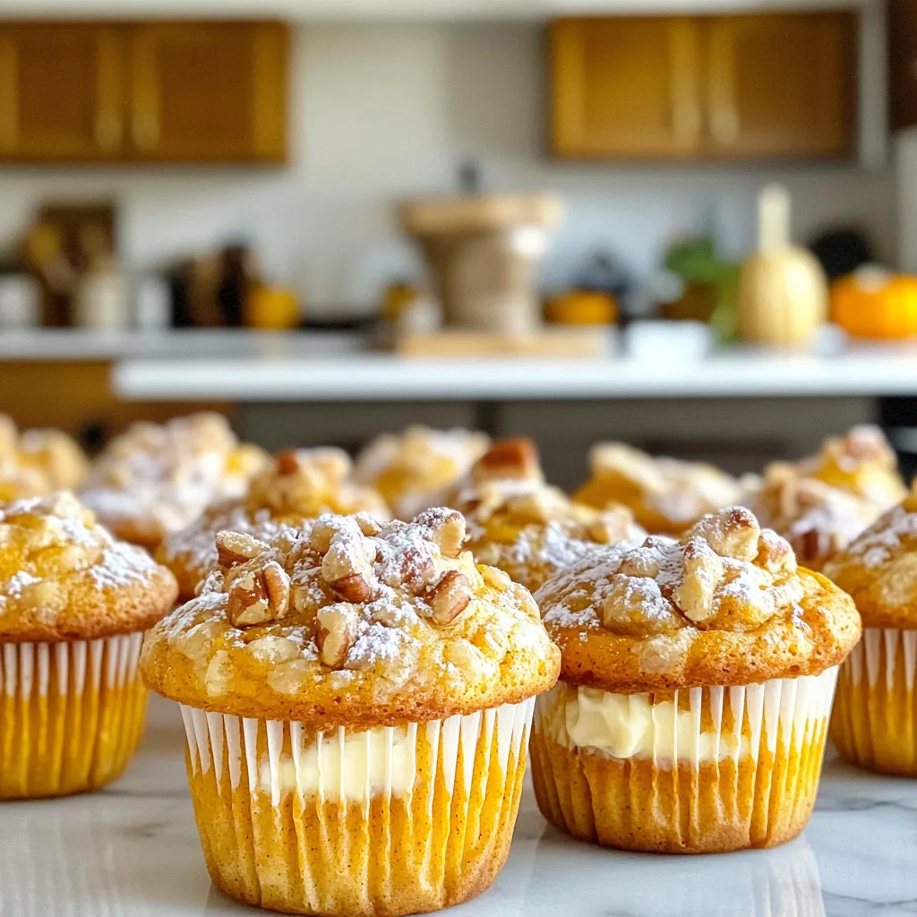 Für die Kürbis-Cheesecake-Muffins brauchst du: - 1 Tasse Kürbispüree aus der Dose - 1/2 Tasse Kristallzucker - 1/2 Tasse brauner Zucker, fest gepackt - 1/2 Tasse Pflanzenöl - 3 große Eier - 1 Teelöffel Vanilleextrakt - 1 1/2 Tassen Weizenmehl (Type 405) - 1 Teelöffel Backpulver - 1/2 Teelöffel Natron - 1 Teelöffel gemahlener Zimt - 1/2 Teelöffel gemahlene Muskatnuss - 1/4 Teelöffel gemahlener Ingwer - 1/4 Teelöffel Salz - 1 Paket (8 oz) Frischkäse, weich gemacht - 1/4 Tasse Puderzucker - 1/2 Teelöffel Vanilleextrakt (für die Cheesecake-Füllung) - Optional: 1/4 Tasse gehackte Pekannüsse oder Walnüsse Die Qualität der Zutaten macht einen großen Unterschied. Ich empfehle, frisches Kürbispüree zu verwenden, wenn möglich. Es hat einen besseren Geschmack und ist gesünder. Achte darauf, dass der Frischkäse weich und vollfett ist. Das gibt der Füllung eine tolle Konsistenz. Verwende auch frische Gewürze, wenn du kannst. Sie bringen mehr Aroma in die Muffins. Du kannst die Muffins noch interessanter machen. Gehackte Pekannüsse oder Walnüsse sind eine tolle Idee. Sie geben einen schönen Crunch und einen nussigen Geschmack. Auch Schokoladenstückchen passen gut dazu. Wenn du es süßer magst, probiere einen Löffel Karamellsoße in die Füllung zu geben. Diese kleinen Extras machen deine Muffins zu etwas Besonderem. Heize den Ofen auf 175°C vor. Fette ein Muffinblech leicht ein. Alternativ kannst du Papierförmchen verwenden. So rutschen die Muffins leicht heraus. Nimm eine mittelgroße Schüssel. Mische darin 1 1/2 Tassen Weizenmehl, 1 Teelöffel Backpulver, 1/2 Teelöffel Natron, 1 Teelöffel Zimt, 1/2 Teelöffel Muskatnuss, 1/4 Teelöffel Ingwer und 1/4 Teelöffel Salz. Stelle die Mischung beiseite. In einer großen Rührschüssel gib das 1 Tasse Kürbispüree, 1/2 Tasse Kristallzucker, 1/2 Tasse braunen Zucker, 1/2 Tasse Pflanzenöl, 3 große Eier und 1 Teelöffel Vanilleextrakt. Rühre alles gut um, bis die Mischung gleichmäßig ist. Füge die trockenen Zutaten nach und nach zu den nassen Zutaten hinzu. Rühre nur so lange, bis alles gerade vermischt ist. Du kannst kleine Klümpchen lassen, das ist in Ordnung. Nimm eine separate Schüssel. Schlage den 8 oz Frischkäse cremig. Füge 1/4 Tasse Puderzucker und 1/2 Teelöffel Vanilleextrakt hinzu. Rühre, bis die Mischung glatt ist und keine Klumpen mehr hat. Fülle jedes Muffinförmchen mit einem Esslöffel Kürbisteig. Gib dann einen Teelöffel der Frischkäse-Mischung darauf. Decke die Frischkäsemasse mit einem weiteren Esslöffel Kürbisteig ab. Backe die Muffins für 18–20 Minuten. Ein Zahnstocher sollte sauber herauskommen. Ein wenig Frischkäse ist okay, aber kein nasser Teig. Nimm die Muffins aus dem Ofen und lasse sie 5 Minuten im Blech ruhen. Übertrage sie dann auf ein Kuchengitter, um sie vollständig abzukühlen. Du kannst die Muffins leicht mit Puderzucker bestäuben oder Kürbisgewürz-Glasur träufeln. Genieße die Muffins warm oder bei Zimmertemperatur! Ein häufiger Fehler ist, die trockenen Zutaten zu übermixen. Mischen Sie sie nur, bis alles gerade vermischt ist. Kleine Klümpchen sind okay. Ein weiterer Fehler ist, die Muffins zu lange zu backen. Achten Sie auf einen sauberen Zahnstocher. Wenn er sauber ist, sind die Muffins fertig. Heizen Sie den Ofen gut vor. Die beste Temperatur für diese Muffins ist 175°C. Verwenden Sie frische Zutaten. Das verbessert den Geschmack. Stellen Sie sicher, dass die Muffinform gut gefettet oder mit Papierförmchen ausgelegt ist. So lassen sich die Muffins leicht herausnehmen. Sie können die Gewürze anpassen. Fügen Sie mehr Zimt oder Muskatnuss hinzu, wenn Sie es mögen. Für einen besonderen Kick probieren Sie ein wenig Nelkenpulver. Wenn Sie Schokolade lieben, fügen Sie Schokoladenstückchen hinzu. Für einen nussigen Geschmack können Sie Pekannüsse oder Walnüsse verwenden. Seien Sie kreativ! {{image_4}} Wenn Sie Schokolade lieben, fügen Sie einfach Schokoladenstückchen hinzu. Diese kleinen Stücke passen gut zu dem süßen Kürbis und dem cremigen Käse. Verwenden Sie etwa 1/2 Tasse Zartbitter-Schokoladenstückchen. Mischen Sie sie in den Muffinteig, bevor Sie die Muffinförmchen füllen. Dies bringt einen neuen Geschmack und macht die Muffins besonders lecker. Für eine glutenfreie Option können Sie einfach das Weizenmehl ersetzen. Verwenden Sie eine glutenfreie Mehlmischung, die für das Backen geeignet ist. Achten Sie darauf, das Backpulver und das Natron gut zu mischen, damit die Muffins schön aufgehen. Diese Version schmeckt genauso gut und ist für alle geeignet, die Gluten meiden müssen. Um diese Muffins vegan zu machen, ersetzen Sie die Eier durch Leinsamen oder Apfelmus. Verwenden Sie 1 Esslöffel Leinsamenmehl mit 2 Esslöffeln Wasser pro Ei. Für das Pflanzenöl können Sie Kokosöl oder ein anderes pflanzliches Öl verwenden. Auch der Frischkäse kann durch eine vegane Creme ersetzt werden. So genießen Sie die Muffins ganz ohne tierische Produkte. Um die Muffins frisch zu halten, lege sie in einen luftdichten Behälter. Du kannst sie auch in Frischhaltefolie wickeln. So bleibt die Feuchtigkeit erhalten. Stelle den Behälter an einen kühlen, trockenen Ort. Vermeide direkte Sonne. Im Kühlschrank bleiben die Muffins bis zu einer Woche gut. Wenn du Muffins einfrieren möchtest, lass sie zuerst komplett abkühlen. Wickel jeden Muffin in Frischhaltefolie ein. Lege sie dann in einen gefrierfesten Beutel. So bleiben sie bis zu drei Monate frisch. Um sie aufzutauen, lasse sie einfach bei Raumtemperatur stehen. Du kannst sie auch kurz in die Mikrowelle geben, um sie warm zu genießen. Die Muffins sind in der Regel eine Woche haltbar. Bei richtiger Lagerung bleiben sie saftig und lecker. Nach dem Auftauen sind sie am besten innerhalb von zwei Tagen zu essen. Achte darauf, dass sie keinen seltsamen Geruch haben. So stellst du sicher, dass sie frisch sind. Die Muffins bleiben frisch für etwa 3 bis 5 Tage, wenn du sie in einem luftdichten Behälter aufbewahrst. Sie schmecken am besten, wenn du sie innerhalb der ersten zwei Tage isst. Nach dieser Zeit können sie etwas trocken werden. Ja, du kannst frisches Kürbispüree verwenden! Achte darauf, es gut zu pürieren und das Wasser abzutropfen. So bleibt die Konsistenz der Muffins perfekt. Frisches Püree hat oft einen intensiveren Geschmack. Es gibt viele leckere Toppings! Du kannst gehackte Pekannüsse oder Walnüsse darüber streuen. Auch ein Hauch von Zimt oder Puderzucker macht die Muffins noch besser. Für eine süße Note probiere eine Kürbisgewürz-Glasur. Ja, du kannst die Muffins im Voraus machen! Bereite sie einen Tag vorher zu und bewahre sie gut verpackt im Kühlschrank auf. Du kannst sie auch einfrieren und bei Bedarf aufwärmen. Um die Cheesecake-Füllung cremiger zu machen, stelle sicher, dass der Frischkäse weich ist. Schlage ihn gut auf, bevor du Puderzucker und Vanille hinzufügst. Wenn nötig, füge etwas mehr Puderzucker hinzu, um die Füllung zu süßen und zu stabilisieren. Diese Anleitung hat Ihnen die besten Tipps für Kürbis-Cheesecake-Muffins gegeben. Sie wissen nun, welche Zutaten wichtig sind und wie man sie mischt. Denken Sie an die Variationen und Tipps, um Ihre Muffins noch besser zu machen. Achten Sie auf die Aufbewahrung, damit Ihre Muffins frisch bleiben. Viel Spaß beim Backen und Variieren! Ihre neuen Muffins werden sicher gut ankommen.
