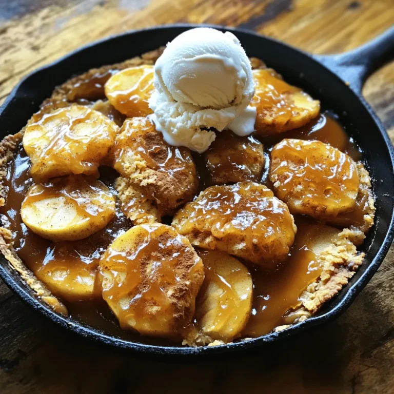 Für diesen leckeren Schmarren brauchen Sie einige Hauptzutaten. Diese Zutaten machen das Gericht besonders schmackhaft. - 4 mittelgroße Äpfel (z. B. Granny Smith oder Honeycrisp), geschält, entkernt und in Scheiben geschnitten - 250 g brauner Zucker - 115 g ungesalzene Butter - 2 Teelöffel Zimt - 1/2 Teelöffel Muskatnuss - 1 Esslöffel Zitronensaft - 190 g Weizenmehl - 1 Esslöffel Backpulver - 1/2 Teelöffel Salz - 100 g weißer Zucker - 240 ml Vollmilch - 1 Teelöffel Vanilleextrakt - 120 ml Karamellsauce (kaufen oder selbstgemacht) Diese Zutaten sind die Basis für den leckeren Geschmack des Schmarrens. Die Äpfel bringen eine frische Note, während der Zucker und die Gewürze für die Süße sorgen. Sie können verschiedene Apfelsorten verwenden. Jede Sorte bietet einen anderen Geschmack. Granny Smith ist sauer und gibt einen tollen Kontrast. Honeycrisp ist süß und knackig. Experimentieren Sie mit beiden, um Ihren Lieblingsgeschmack zu finden. Für die Karamellsauce können Sie eine gekaufte Sauce nutzen oder selbst eine zubereiten. Eine selbstgemachte Sauce schmeckt oft besser. Sie ist einfach zu machen und benötigt nur Zucker und Butter. Um diesen Schmarren zuzubereiten, benötigen Sie ein paar wichtige Utensilien: - Eine große Pfanne (am besten aus Gusseisen) - Eine Schüssel für die trockenen Zutaten - Eine Schüssel für die flüssigen Zutaten - Ein Schneebesen oder Löffel zum Mischen - Ein Ofen für das Backen Mit diesen Utensilien sind Sie bestens ausgestattet. So gelingt Ihnen der warme Karamell-Apfel-Schmarren ganz leicht. Zuerst bereiten wir die Äpfel vor. Ich empfehle, Granny Smith oder Honeycrisp zu nutzen. Diese Äpfel sind süß und leicht sauer. Sie geben dem Schmarren einen tollen Geschmack. Schälen Sie die Äpfel, entkernen Sie sie und schneiden Sie sie in dünne Scheiben. Das ist wichtig, damit sie gleichmäßig garen. Danach messen Sie alle anderen Zutaten ab. Es ist hilfreich, alles bereit zu haben. Sie brauchen Butter, Zucker, Mehl, Backpulver und Gewürze. So läuft der Prozess glatt und schnell. 1. Heizen Sie den Ofen auf 175°C vor. Das ist wichtig, damit der Schmarren gleichmäßig backt. 2. Schmelzen Sie die Butter in einer großen Pfanne. Eine Gusseisenpfanne funktioniert am besten. 3. Fügen Sie den braunen Zucker, Zimt, Muskatnuss und Zitronensaft hinzu. Rühren Sie gut um. Diese Mischung sollte schön blubbern. 4. Geben Sie die geschnittenen Äpfel in die Pfanne. Lassen Sie sie 5-7 Minuten kochen. Rühren Sie gelegentlich um. Die Äpfel sollten weich und leicht karamellisiert sein. 5. In einer separaten Schüssel mischen Sie Mehl, Backpulver, Salz und weißen Zucker. Das sorgt für die richtige Konsistenz. 6. In einer anderen Schüssel vermengen Sie die Milch, den Vanilleextrakt und die geschmolzene Butter. Diese Mischung bringt den Teig zusammen. 7. Gießen Sie die flüssigen Zutaten in die trockenen. Mischen Sie vorsichtig. Achten Sie darauf, dass es noch Klumpen gibt. Das macht den Schmarren fluffig. 8. Verteilen Sie den Teig gleichmäßig über die Äpfel in der Pfanne. 9. Beträufeln Sie alles mit Karamellsauce. Das gibt einen tollen Geschmack und sieht schön aus. Nun backen Sie den Schmarren im vorgeheizten Ofen. Lassen Sie ihn 30-35 Minuten backen. Er sollte goldbraun sein. Prüfen Sie mit einem Zahnstocher, ob er fertig ist. Wenn er sauber herauskommt, ist der Schmarren bereit. Lassen Sie den Schmarren nach dem Backen etwa 10 Minuten abkühlen. Dann servieren Sie ihn direkt in der Pfanne. Eine Kugel Vanilleeis oder Sahne macht das Dessert perfekt. Ein zusätzliches Beträufeln mit Karamellsauce macht es noch verlockender. Genießen Sie dieses warme, süße Gericht! Um den perfekten Karamell-Apfel-Schmarren zu machen, sollten Sie frische Äpfel wählen. Granny Smith oder Honeycrisp sind ideal. Sie geben einen tollen Geschmack und viel Textur. Achten Sie darauf, die Äpfel gleichmäßig zu schneiden. Das hilft beim gleichmäßigen Kochen. Nutzen Sie eine Gusseisenpfanne, um eine schöne Karamellisierung zu erreichen. Ein häufiger Fehler ist, die Äpfel nicht lange genug zu kochen. Sie sollten weich werden und leicht karamellisieren. Ein weiterer Fehler ist, den Teig zu lange zu rühren. Ein paar Klumpen sind in Ordnung. So bleibt der Schmarren fluffig. Stellen Sie sicher, dass Ihr Ofen gut vorgeheizt ist. So backt der Schmarren gleichmäßig. Servieren Sie den Schmarren direkt in der Pfanne. Das sieht rustikal und einladend aus. Garnieren Sie ihn mit einer Kugel Vanilleeis oder frisch geschlagener Sahne. Ein zusätzlicher Schuss Karamellsauce macht das Dessert besonders lecker. Sie können auch etwas Zimt darüberstreuen für einen zusätzlichen Kick. {{image_4}} Wenn Sie Karamellsauce nicht mögen, probieren Sie Honig oder Schokoladensauce. Diese geben dem Schmarren einen neuen Geschmack. Für die Äpfel können Sie Birnen oder Pfirsiche verwenden. Diese Früchte sind süß und passen gut zu den Gewürzen. Sie können auch gemischte Beeren verwenden, um einen fruchtigen Twist zu kreieren. Um einen glutenfreien Schmarren zu machen, tauschen Sie das Weizenmehl gegen eine glutenfreie Mehlmischung aus. Achten Sie darauf, dass die Mischung gut bindet. Für einen veganen Schmarren verwenden Sie Pflanzenmilch und vegane Butter. Ersetzen Sie die Eier durch Apfelmus oder Banane. Diese Zutaten sorgen für Feuchtigkeit und Geschmack. Passen Sie den Schmarren je nach Jahreszeit an. Im Herbst können Sie mit Kürbisgewürz und gerösteten Nüssen arbeiten. Im Winter fügen Sie Zimt und Nelken hinzu. Im Frühling können frische Erdbeeren und Zitronenschale den Schmarren beleben. Im Sommer verleihen Pfirsiche und Minze eine erfrischende Note. Diese Variationen machen jedes Mal Spaß. Um den Karamell-Apfel-Schmarren frisch zu halten, lassen Sie ihn zuerst abkühlen. Danach legen Sie ihn in einen luftdichten Behälter. Sie können ihn auch in der Pfanne abdecken, wenn Sie keine anderen Behälter haben. Lagern Sie ihn im Kühlschrank. So bleibt er bis zu fünf Tage frisch. Wenn Sie den Schmarren aufwärmen möchten, gibt es einige einfache Methoden. - Ofen: Heizen Sie den Ofen auf 175°C vor. Legen Sie den Schmarren auf ein Backblech und decken Sie ihn mit Folie ab. Erwärmen Sie ihn für etwa 15 Minuten. - Mikrowelle: Schneiden Sie ein Stück ab und legen Sie es auf einen Teller. Erhitzen Sie es für 30 Sekunden bis 1 Minute. Überprüfen Sie die Temperatur, damit es nicht zu heiß wird. Der Karamell-Apfel-Schmarren hält sich im Kühlschrank etwa fünf Tage. Sie können ihn auch einfrieren. Teilen Sie ihn in Portionen und wickeln Sie jede Portion in Folie ein. So bleibt er bis zu drei Monate frisch. Zum Auftauen lassen Sie ihn über Nacht im Kühlschrank. Die Zubereitung dauert nur 15 Minuten. Der Schmarren braucht etwa 30 bis 35 Minuten im Ofen. Ingesamt sind es also rund 50 Minuten bis du ihn genießen kannst. Das geht schnell und einfach, perfekt für jeden Tag! Ja, du kannst auch andere Früchte nutzen. Birnen, Pfirsiche oder Beeren passen gut. Achte darauf, die Früchte in gleich große Stücke zu schneiden. Das sorgt für eine gleichmäßige Garzeit. Experimentiere mit deinen Lieblingsfrüchten und finde neue Kombinationen! Dieser Schmarren ist nicht von Natur aus glutenfrei oder vegan. Du kannst jedoch glutenfreies Mehl verwenden, um ihn anzupassen. Für eine vegane Version ersetze die Milch und Butter durch pflanzliche Alternativen. Achte darauf, auch die Karamellsauce entsprechend anzupassen. So kannst du den Schmarren genießen, egal welche Diät du verfolgst! Der warme Karamell-Apfel-Schmarren ist ein köstliches Gericht. Wir haben die besten Zutaten, die Zubereitung und hilfreiche Tipps besprochen. Ich hoffe, die verschiedenen Variationen inspirieren dich, kreativ zu sein. Achte darauf, deinen Schmarren richtig aufzubewahren. So bleibt er frisch und lecker. Ganz gleich, ob für dich oder deine Gäste, dieser Schmarren macht glücklich! Experimentiere und finde deinen eigenen Geschmack. Viel Spaß beim Ausprobieren!