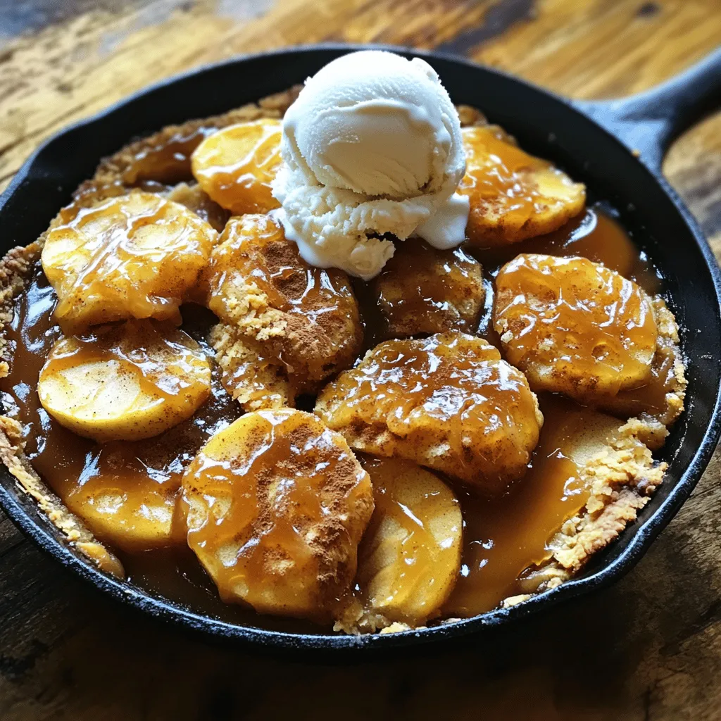 Für diesen leckeren Schmarren brauchen Sie einige Hauptzutaten. Diese Zutaten machen das Gericht besonders schmackhaft. - 4 mittelgroße Äpfel (z. B. Granny Smith oder Honeycrisp), geschält, entkernt und in Scheiben geschnitten - 250 g brauner Zucker - 115 g ungesalzene Butter - 2 Teelöffel Zimt - 1/2 Teelöffel Muskatnuss - 1 Esslöffel Zitronensaft - 190 g Weizenmehl - 1 Esslöffel Backpulver - 1/2 Teelöffel Salz - 100 g weißer Zucker - 240 ml Vollmilch - 1 Teelöffel Vanilleextrakt - 120 ml Karamellsauce (kaufen oder selbstgemacht) Diese Zutaten sind die Basis für den leckeren Geschmack des Schmarrens. Die Äpfel bringen eine frische Note, während der Zucker und die Gewürze für die Süße sorgen. Sie können verschiedene Apfelsorten verwenden. Jede Sorte bietet einen anderen Geschmack. Granny Smith ist sauer und gibt einen tollen Kontrast. Honeycrisp ist süß und knackig. Experimentieren Sie mit beiden, um Ihren Lieblingsgeschmack zu finden. Für die Karamellsauce können Sie eine gekaufte Sauce nutzen oder selbst eine zubereiten. Eine selbstgemachte Sauce schmeckt oft besser. Sie ist einfach zu machen und benötigt nur Zucker und Butter. Um diesen Schmarren zuzubereiten, benötigen Sie ein paar wichtige Utensilien: - Eine große Pfanne (am besten aus Gusseisen) - Eine Schüssel für die trockenen Zutaten - Eine Schüssel für die flüssigen Zutaten - Ein Schneebesen oder Löffel zum Mischen - Ein Ofen für das Backen Mit diesen Utensilien sind Sie bestens ausgestattet. So gelingt Ihnen der warme Karamell-Apfel-Schmarren ganz leicht. Zuerst bereiten wir die Äpfel vor. Ich empfehle, Granny Smith oder Honeycrisp zu nutzen. Diese Äpfel sind süß und leicht sauer. Sie geben dem Schmarren einen tollen Geschmack. Schälen Sie die Äpfel, entkernen Sie sie und schneiden Sie sie in dünne Scheiben. Das ist wichtig, damit sie gleichmäßig garen. Danach messen Sie alle anderen Zutaten ab. Es ist hilfreich, alles bereit zu haben. Sie brauchen Butter, Zucker, Mehl, Backpulver und Gewürze. So läuft der Prozess glatt und schnell. 1. Heizen Sie den Ofen auf 175°C vor. Das ist wichtig, damit der Schmarren gleichmäßig backt. 2. Schmelzen Sie die Butter in einer großen Pfanne. Eine Gusseisenpfanne funktioniert am besten. 3. Fügen Sie den braunen Zucker, Zimt, Muskatnuss und Zitronensaft hinzu. Rühren Sie gut um. Diese Mischung sollte schön blubbern. 4. Geben Sie die geschnittenen Äpfel in die Pfanne. Lassen Sie sie 5-7 Minuten kochen. Rühren Sie gelegentlich um. Die Äpfel sollten weich und leicht karamellisiert sein. 5. In einer separaten Schüssel mischen Sie Mehl, Backpulver, Salz und weißen Zucker. Das sorgt für die richtige Konsistenz. 6. In einer anderen Schüssel vermengen Sie die Milch, den Vanilleextrakt und die geschmolzene Butter. Diese Mischung bringt den Teig zusammen. 7. Gießen Sie die flüssigen Zutaten in die trockenen. Mischen Sie vorsichtig. Achten Sie darauf, dass es noch Klumpen gibt. Das macht den Schmarren fluffig. 8. Verteilen Sie den Teig gleichmäßig über die Äpfel in der Pfanne. 9. Beträufeln Sie alles mit Karamellsauce. Das gibt einen tollen Geschmack und sieht schön aus. Nun backen Sie den Schmarren im vorgeheizten Ofen. Lassen Sie ihn 30-35 Minuten backen. Er sollte goldbraun sein. Prüfen Sie mit einem Zahnstocher, ob er fertig ist. Wenn er sauber herauskommt, ist der Schmarren bereit. Lassen Sie den Schmarren nach dem Backen etwa 10 Minuten abkühlen. Dann servieren Sie ihn direkt in der Pfanne. Eine Kugel Vanilleeis oder Sahne macht das Dessert perfekt. Ein zusätzliches Beträufeln mit Karamellsauce macht es noch verlockender. Genießen Sie dieses warme, süße Gericht! Um den perfekten Karamell-Apfel-Schmarren zu machen, sollten Sie frische Äpfel wählen. Granny Smith oder Honeycrisp sind ideal. Sie geben einen tollen Geschmack und viel Textur. Achten Sie darauf, die Äpfel gleichmäßig zu schneiden. Das hilft beim gleichmäßigen Kochen. Nutzen Sie eine Gusseisenpfanne, um eine schöne Karamellisierung zu erreichen. Ein häufiger Fehler ist, die Äpfel nicht lange genug zu kochen. Sie sollten weich werden und leicht karamellisieren. Ein weiterer Fehler ist, den Teig zu lange zu rühren. Ein paar Klumpen sind in Ordnung. So bleibt der Schmarren fluffig. Stellen Sie sicher, dass Ihr Ofen gut vorgeheizt ist. So backt der Schmarren gleichmäßig. Servieren Sie den Schmarren direkt in der Pfanne. Das sieht rustikal und einladend aus. Garnieren Sie ihn mit einer Kugel Vanilleeis oder frisch geschlagener Sahne. Ein zusätzlicher Schuss Karamellsauce macht das Dessert besonders lecker. Sie können auch etwas Zimt darüberstreuen für einen zusätzlichen Kick. {{image_4}} Wenn Sie Karamellsauce nicht mögen, probieren Sie Honig oder Schokoladensauce. Diese geben dem Schmarren einen neuen Geschmack. Für die Äpfel können Sie Birnen oder Pfirsiche verwenden. Diese Früchte sind süß und passen gut zu den Gewürzen. Sie können auch gemischte Beeren verwenden, um einen fruchtigen Twist zu kreieren. Um einen glutenfreien Schmarren zu machen, tauschen Sie das Weizenmehl gegen eine glutenfreie Mehlmischung aus. Achten Sie darauf, dass die Mischung gut bindet. Für einen veganen Schmarren verwenden Sie Pflanzenmilch und vegane Butter. Ersetzen Sie die Eier durch Apfelmus oder Banane. Diese Zutaten sorgen für Feuchtigkeit und Geschmack. Passen Sie den Schmarren je nach Jahreszeit an. Im Herbst können Sie mit Kürbisgewürz und gerösteten Nüssen arbeiten. Im Winter fügen Sie Zimt und Nelken hinzu. Im Frühling können frische Erdbeeren und Zitronenschale den Schmarren beleben. Im Sommer verleihen Pfirsiche und Minze eine erfrischende Note. Diese Variationen machen jedes Mal Spaß. Um den Karamell-Apfel-Schmarren frisch zu halten, lassen Sie ihn zuerst abkühlen. Danach legen Sie ihn in einen luftdichten Behälter. Sie können ihn auch in der Pfanne abdecken, wenn Sie keine anderen Behälter haben. Lagern Sie ihn im Kühlschrank. So bleibt er bis zu fünf Tage frisch. Wenn Sie den Schmarren aufwärmen möchten, gibt es einige einfache Methoden. - Ofen: Heizen Sie den Ofen auf 175°C vor. Legen Sie den Schmarren auf ein Backblech und decken Sie ihn mit Folie ab. Erwärmen Sie ihn für etwa 15 Minuten. - Mikrowelle: Schneiden Sie ein Stück ab und legen Sie es auf einen Teller. Erhitzen Sie es für 30 Sekunden bis 1 Minute. Überprüfen Sie die Temperatur, damit es nicht zu heiß wird. Der Karamell-Apfel-Schmarren hält sich im Kühlschrank etwa fünf Tage. Sie können ihn auch einfrieren. Teilen Sie ihn in Portionen und wickeln Sie jede Portion in Folie ein. So bleibt er bis zu drei Monate frisch. Zum Auftauen lassen Sie ihn über Nacht im Kühlschrank. Die Zubereitung dauert nur 15 Minuten. Der Schmarren braucht etwa 30 bis 35 Minuten im Ofen. Ingesamt sind es also rund 50 Minuten bis du ihn genießen kannst. Das geht schnell und einfach, perfekt für jeden Tag! Ja, du kannst auch andere Früchte nutzen. Birnen, Pfirsiche oder Beeren passen gut. Achte darauf, die Früchte in gleich große Stücke zu schneiden. Das sorgt für eine gleichmäßige Garzeit. Experimentiere mit deinen Lieblingsfrüchten und finde neue Kombinationen! Dieser Schmarren ist nicht von Natur aus glutenfrei oder vegan. Du kannst jedoch glutenfreies Mehl verwenden, um ihn anzupassen. Für eine vegane Version ersetze die Milch und Butter durch pflanzliche Alternativen. Achte darauf, auch die Karamellsauce entsprechend anzupassen. So kannst du den Schmarren genießen, egal welche Diät du verfolgst! Der warme Karamell-Apfel-Schmarren ist ein köstliches Gericht. Wir haben die besten Zutaten, die Zubereitung und hilfreiche Tipps besprochen. Ich hoffe, die verschiedenen Variationen inspirieren dich, kreativ zu sein. Achte darauf, deinen Schmarren richtig aufzubewahren. So bleibt er frisch und lecker. Ganz gleich, ob für dich oder deine Gäste, dieser Schmarren macht glücklich! Experimentiere und finde deinen eigenen Geschmack. Viel Spaß beim Ausprobieren!
