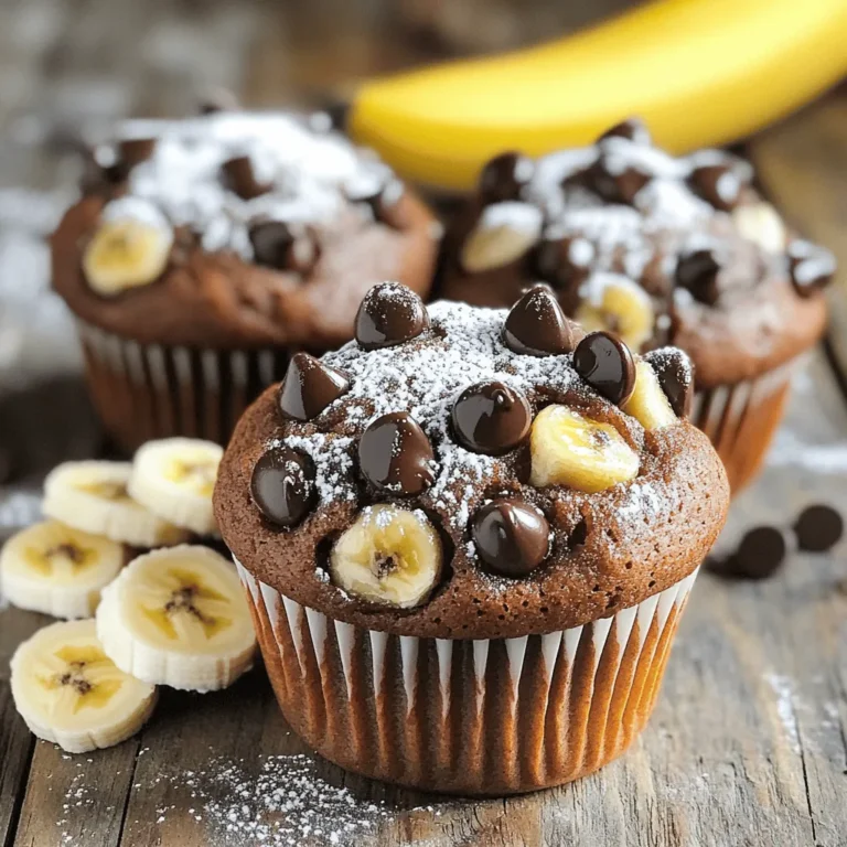 Um die perfekten Schokoladen-Bananen-Muffins zu machen, brauchst du: - 3 reife Bananen, gut zerdrückt - 80 ml geschmolzenes Kokosnussöl (oder ungesalzene Butter) - 100 g brauner Zucker - 1 großes Ei - 1 Teelöffel Vanilleextrakt - 1 Teelöffel Backnatron - Eine Prise Salz - 125 g Weizenmehl - 90 g Schokoladenstückchen (dunkel oder halbsüß) - 30 g gehackte Walnüsse (optional) Diese Zutaten geben den Muffins ihren tollen Geschmack und die fluffige Textur. Wenn du keine bestimmte Zutat hast oder etwas anderes probieren möchtest, gibt es Alternativen: - Statt Kokosnussöl kannst du auch ungesalzene Butter verwenden. - Anstelle von braunem Zucker funktioniert auch weißer Zucker. - Für eine vegane Option kannst du das Ei durch einen Esslöffel Leinsamenmehl ersetzen, gemischt mit drei Esslöffeln Wasser. - Du kannst auch andere Nüsse oder Trockenfrüchte anstelle von Walnüssen nutzen. Diese Alternativen helfen dir, das Rezept leicht anzupassen. Die Hauptzutaten bieten dir viele Nährstoffe: - Bananen sind reich an Kalium und Ballaststoffen. - Kokosnussöl enthält gesunde Fette. - Brauner Zucker gibt dir Energie durch Kohlenhydrate. - Schokoladenstückchen liefern Antioxidantien. - Walnüsse sind eine gute Quelle für Omega-3-Fettsäuren. Diese Nährstoffe machen die Muffins nicht nur lecker, sondern auch nahrhaft. Heize deinen Ofen auf 175°C vor. Dies sorgt für eine gleichmäßige Wärme. Nimm ein Muffinblech und lege Papierförmchen hinein oder fette es mit Sprühöl ein. So lassen sich die Muffins leicht herausnehmen. Achte darauf, dass die Förmchen gut vorbereitet sind. Das hilft, dass die Muffins nicht kleben bleiben. Nimm eine große Rührschüssel und zerdrücke drei reife Bananen gut. Die Bananen geben Feuchtigkeit und Süße. Füge 80 ml geschmolzenes Kokosnussöl oder ungesalzene Butter hinzu. Dann kommt 100 g brauner Zucker dazu. Rühre diese Mischung gut durch, bis alles gleichmäßig ist. Ein großes Ei und 1 Teelöffel Vanilleextrakt kommen jetzt dazu. Vermische alles, bis es cremig ist. Das sorgt für einen tollen Geschmack. Streue 1 Teelöffel Backnatron und eine Prise Salz über die Mischung. Rühre vorsichtig, um alles zu verbinden. Jetzt gib 125 g Weizenmehl nach und nach hinzu. Rühre nur so lange, bis sich kein Mehlklumpen mehr zeigt. Der Teig darf leicht klumpig bleiben. Hebe 90 g Schokoladenstückchen und 30 g gehackte Walnüsse unter, falls du diese verwendest. Verteile den Teig gleichmäßig in die Muffinförmchen. Fülle jedes Förmchen etwa zu zwei Dritteln. So gehen die Muffins beim Backen nicht über. Backe die Muffins 18-20 Minuten lang. Ein Zahnstocher sollte sauber herauskommen. Lass die Muffins 5 Minuten im Blech abkühlen, bevor du sie auf ein Kuchengitter legst. Um die perfekten Schokoladen-Bananen-Muffins zu backen, achte auf die Bananen. Sie sollten sehr reif sein, fast braun. Je reifer die Bananen, desto süßer und geschmackvoller werden die Muffins. Nutze auch frisches Kokosöl oder Butter für einen reichhaltigen Geschmack. Fülle die Muffinförmchen nur zu zwei Dritteln. So haben die Muffins genug Platz zum Aufgehen. Backe sie bei 175°C für 18-20 Minuten. Überprüfe sie mit einem Zahnstocher. Wenn er sauber herauskommt, sind sie fertig. Ein häufiger Fehler ist das Überrühren des Teigs. Rühre nur so lange, bis sich das Mehl gerade verbunden hat. Klumpige Teige sind in Ordnung! Das macht die Muffins fluffig. Ein weiterer Fehler ist, nicht genug Bananen zu verwenden. Drei große Bananen sorgen für die perfekte Konsistenz. Achte auch darauf, die Muffins nicht zu lange zu backen. Zu lange Backzeit macht sie trocken. Du kannst das Rezept leicht anpassen. Möchtest du eine vegane Variante? Ersetze das Ei durch einen Esslöffel Apfelmus. Für einen nussigen Crunch füge mehr Walnüsse hinzu oder nutze Mandeln. Du kannst auch verschiedene Schokoladensorten verwenden. Dunkle, halbsüße oder sogar weiße Schokolade machen sie besonders lecker. Experimentiere mit Gewürzen wie Zimt oder Muskat für eine besondere Note. {{image_4}} Um deine Muffins vegan zu machen, kannst du das Ei durch ein pflanzliches Bindemittel ersetzen. Eine gute Option ist ein "Chia-Ei". Das machst du, indem du 1 Esslöffel Chiasamen mit 2,5 Esslöffeln Wasser mischst. Lass es 15 Minuten stehen, bis es geliert. Du kannst auch pflanzliche Milch wie Mandel- oder Hafermilch nutzen, um den Teig feucht zu halten. Verwende vegane Schokoladenstückchen für den perfekten Genuss. Für glutenfreie Muffins ersetze das Weizenmehl durch eine glutenfreie Mehlmischung. Achte darauf, dass die Mischung gut ist für Kuchen. Du kannst auch Mandelmehl oder Hafermehl verwenden. Diese Mehle bringen einen tollen Geschmack. Wenn du die Muffins glutenfrei machst, teste die Backzeit. Glutenfreie Muffins brauchen oft weniger Zeit, um perfekt zu backen. Füge zusätzliche Zutaten hinzu, um den Geschmack zu variieren. Hier sind einige Ideen: - Zimt: Eine Prise Zimt gibt einen warmen, würzigen Geschmack. - Kokosraspeln: Diese bringen eine tropische Note in die Muffins. - Schokoladensplitter: Verwende verschiedene Schokoladensorten für mehr Vielfalt. - Früchte: Himbeeren oder Blaubeeren passen gut zu den Bananen. Diese kleinen Änderungen machen deine Muffins einzigartig und lecker. Probiere verschiedene Kombinationen aus und finde deinen Favoriten! Um die Schokoladen-Bananen-Muffins frisch zu halten, lagere sie in einem luftdichten Behälter. Das hilft, die Feuchtigkeit zu bewahren. Wenn du keinen Behälter hast, kannst du die Muffins in Frischhaltefolie wickeln. Achte darauf, dass sie vollständig abgekühlt sind, bevor du sie verpackst. So verhinderst du, dass sich Kondenswasser bildet, welches die Muffins matschig macht. Im Kühlschrank bleiben die Muffins bis zu fünf Tage frisch. Wenn du sie länger aufbewahren möchtest, friere sie ein. In einem gefrierfesten Behälter halten sie bis zu drei Monate. Zum Einfrieren lege die Muffins auf ein Backblech und friere sie zuerst an. Danach kannst du sie in einen Behälter umpacken. So bleiben sie nicht aneinander kleben. Um die Muffins aufzuwärmen, lege sie in die Mikrowelle für 10-15 Sekunden. Achte darauf, sie nicht zu lange zu erhitzen, damit sie nicht trocken werden. Alternativ kannst du sie im Ofen bei 150°C für fünf bis sieben Minuten aufwärmen. So werden sie wieder schön fluffig und warm. Dieses Rezept ergibt 12 köstliche Muffins. Sie sind perfekt für das Frühstück oder den Snack zwischendurch. Wenn du mehr Muffins möchtest, kannst du die Menge einfach verdoppeln. Achte darauf, dass du dein Muffinblech entsprechend vorbereitest. Ja, gefrorene Bananen sind eine tolle Wahl! Sie machen die Muffins noch saftiger. Lass die gefrorenen Bananen einfach auf Raumtemperatur auftauen. Zerdrücke sie dann wie frische Bananen in deiner Schüssel. Schokoladen-Bananen-Muffins passen gut zu vielen Beilagen. Du kannst sie mit frischen Bananen oder einer Kugel Vanilleeis servieren. Auch ein Hauch Puderzucker macht sie noch leckerer. Für etwas Knusprigkeit sind gehackte Walnüsse eine großartige Ergänzung. Diese Muffins sind einfach zu machen und schmecken großartig. Wir haben die Hauptzutaten und Alternativen für leckere Schokoladen-Bananen-Glücksmuffins besprochen. Schritt-für-Schritt-Anleitungen zeigen, wie man sie perfekt backt. Nutzen Sie Tipps, um häufige Fehler zu vermeiden. Variationen bieten vegane und glutenfreie Optionen. Richtig lagern, um die Frische zu bewahren. Ich hoffe, du wirst Spaß beim Backen haben und deine Freunde beeindrucken. Genieße jeden Bissen dieser köstlichen Muffins!