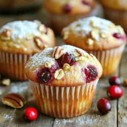 Für die Cranberry Pecan Muffins benötigst du folgende Hauptzutaten: - 1 ½ Tassen Weizenmehl - ¾ Tasse Kristallzucker - ½ Tasse brauner Zucker, fest gepackt - 1 Esslöffel Backpulver - ½ Teelöffel Salz - 1 Teelöffel gemahlener Zimt - 1 großes Ei - ½ Tasse Milch (kann auch Mandelmilch sein) - ⅓ Tasse Pflanzenöl - 1 Teelöffel Vanilleextrakt - 1 Tasse frische oder gefrorene Cranberries - ½ Tasse gehackte Pekannüsse Diese Zutaten sorgen für einen leckeren und saftigen Muffin. Die Kombination aus Cranberries und Pekannüssen gibt einen tollen Geschmack. Wenn du keine bestimmten Zutaten hast, hier einige Alternativen: - Ersetze Weizenmehl durch Dinkelmehl oder Hafermehl für eine gesunde Option. - Nutze Honig oder Agavendicksaft anstelle von Zucker. - Verwende pflanzliche Milch wie Soja- oder Kokosmilch, wenn du keine Kuhmilch magst. Diese Alternativen können den Muffins eine andere Note geben und sind oft gesünder. Um deinen Muffins mehr Textur und Geschmack zu verleihen, kannst du Folgendes hinzufügen: - ¼ Tasse Haferflocken für mehr Biss. - Gewürze wie Muskatnuss oder Ingwer für eine zusätzliche Geschmacksnote. - Schokoladenstückchen für eine süße Überraschung. Diese Zutaten machen die Muffins noch interessanter und leckerer. Experimentiere mit verschiedenen Kombinationen, um deinen perfekten Muffin zu finden! Heize den Backofen auf 175°C vor. Nimm eine Muffinform und lege Papierförmchen hinein. Alternativ kannst du die Form leicht mit Backfett einsprühen. In einer großen Schüssel vermische 1 ½ Tassen Weizenmehl, ¾ Tasse Kristallzucker, ½ Tasse braunen Zucker, 1 Esslöffel Backpulver, ½ Teelöffel Salz und 1 Teelöffel gemahlenen Zimt. Rühre gut um, bis alles gleichmäßig vermischt ist. In einer anderen Schüssel schlage ein großes Ei auf. Füge ½ Tasse Milch, ⅓ Tasse Pflanzenöl und 1 Teelöffel Vanilleextrakt hinzu. Vermische alles gut, bis die Flüssigkeit glatt ist. Gieße die flüssige Mischung in die Schüssel mit den trockenen Zutaten. Rühre vorsichtig mit einem Spatel, bis alles gerade so vermischt ist. Kleine Klumpen sind okay, übermische nicht! Füge 1 Tasse Cranberries und ½ Tasse gehackte Pekannüsse hinzu. Wenn du magst, kannst du auch ¼ Tasse Haferflocken hinzufügen. Falte alles vorsichtig in den Teig. Verteile den Teig gleichmäßig auf die Muffinförmchen. Fülle jedes Förmchen etwa zu ¾. Backe die Muffins für 18-20 Minuten. Sie sind fertig, wenn ein Zahnstocher sauber herauskommt. Lass sie für 5 Minuten in der Form abkühlen. Übertrage sie dann auf ein Kuchengitter, um vollständig auszukühlen. Um die perfekten Muffins zu backen, achte auf frische Zutaten. Stelle sicher, dass das Backpulver frisch ist. Das sorgt für fluffige Muffins. Mische die trockenen Zutaten gut, bevor du die Flüssigkeit hinzufügst. So wird der Teig gleichmäßig. Rühre den Teig nur kurz. Kleine Klumpen sind in Ordnung. Achte darauf, die Muffinform nicht zu überfüllen. Fülle sie zu ¾ voll. Ein häufiger Fehler ist das Übermixen des Teigs. Das kann die Muffins hart machen. Ein weiterer Fehler ist, die Muffins zu lange zu backen. Achte darauf, die Backzeit genau zu befolgen. Überprüfe die Muffins mit einem Zahnstocher. Wenn er sauber herauskommt, sind sie fertig. Lass die Muffins nicht zu lange in der Form. Sie können feucht werden. Für besondere Anlässe kannst du die Muffins anpassen. Füge Schokoladenstückchen hinzu, um eine süße Note zu geben. Oder probiere verschiedene Nüsse wie Walnüsse für einen neuen Geschmack. Du kannst auch Orange- oder Zitronenschale hinzufügen. Diese Zitrusfrüchte geben den Muffins Frische. Für das Fest kannst du die Muffins mit Puderzucker bestäuben. Das sieht schön aus und schmeckt lecker. {{image_4}} Um vegane Cranberry Pecan Muffins zu machen, ersetzen Sie das Ei durch einen Chia-Pudding. Mischen Sie dafür 1 Esslöffel Chiasamen mit 3 Esslöffeln Wasser. Lassen Sie es 5 Minuten ruhen, bis es geliert. Nutzen Sie Pflanzenmilch, wie Mandel- oder Hafermilch, und wählen Sie einen veganen Zucker. So bleibt der Muffin lecker und frei von tierischen Produkten. Für glutenfreie Cranberry Pecan Muffins verwenden Sie statt Weizenmehl eine glutenfreie Mehlmischung. Achten Sie darauf, dass die Mischung Xanthan oder Guarkernmehl enthält. Diese Zutaten helfen beim Binden. Der Rest des Rezepts bleibt gleich. So genießen Sie die Muffins ohne Gluten, ohne auf Geschmack zu verzichten. Sie können die Muffins mit verschiedenen Aromen anpassen. Fügen Sie 1 Teelöffel Orangenschale oder Zitronenschale hinzu, um eine frische Note zu erhalten. Zimt und Muskatnuss passen ebenfalls gut. Experimentieren Sie mit Nüssen, wie Walnüssen oder Mandeln, für verschiedene Texturen. Eine Handvoll Schokoladenstücke macht sie noch unwiderstehlicher. Um die Cranberry Pecan Muffins frisch zu halten, bewahren Sie sie in einem luftdichten Behälter auf. Stellen Sie den Behälter an einen kühlen, trockenen Ort. So bleiben die Muffins weich und lecker. Wenn Sie die Muffins länger aufbewahren möchten, können Sie sie auch im Kühlschrank lagern. Die Muffins lassen sich gut einfrieren. Wickeln Sie sie einzeln in Frischhaltefolie und legen Sie sie in einen Gefrierbeutel. So schützen Sie sie vor Frostbrand. Muffins können bis zu drei Monate im Gefrierschrank bleiben. Zum Auftauen legen Sie sie einfach bei Zimmertemperatur für ein paar Stunden auf einen Teller. Frisch gebackene Muffins halten sich bei Raumtemperatur etwa drei Tage. Im Kühlschrank bleiben sie eine Woche frisch. Wenn Sie sie richtig lagern, bleiben sie köstlich und saftig. Achten Sie darauf, Muffins mit sichtbaren Schimmel oder unangenehmem Geruch zu vermeiden. So genießen Sie immer einen gesunden Snack! Cranberry Pecan Muffins bleiben frisch, wenn Sie sie richtig lagern. In einem luftdichten Behälter halten sie sich bis zu fünf Tage. Bei Raumtemperatur schmecken sie am besten. Wenn Sie sie kühler lagern, kann die Textur leiden. Ja, gefrorene Cranberries sind eine tolle Option! Sie müssen sie nicht auftauen, bevor Sie sie in den Teig geben. Das gibt den Muffins eine saftige, frische Note. Sie bringen auch eine schöne Farbe in die Muffins. Um die Muffins gesünder zu machen, können Sie einige einfache Schritte befolgen. Verwenden Sie Vollkornmehl anstelle von Weißmehl. Reduzieren Sie den Zucker oder ersetzen Sie ihn durch Honig oder Agavensirup. Fügen Sie mehr Haferflocken hinzu, um Ballaststoffe zu steigern. Wenn Sie keine Pekannüsse haben, können Sie andere Nüsse verwenden. Walnüsse sind eine gute Wahl. Sie bieten einen ähnlichen Geschmack und eine knusprige Textur. Auch Sonnenblumenkerne oder Mandeln passen gut. Ja, Cranberry Pecan Muffins können ein gesundes Frühstück sein. Sie enthalten Früchte, Nüsse und Ballaststoffe. Diese Zutaten geben Ihnen Energie für den Tag. Kombinieren Sie die Muffins mit Joghurt oder frischem Obst für eine ausgewogene Mahlzeit. Cranberry Pecan Muffins sind einfach zu machen und sehr lecker. Wir haben die Hauptzutaten und ihre Alternativen besprochen. Ich habe dir gezeigt, wie man die Muffins Schritt für Schritt zubereitet. Außerdem gab es nützliche Tipps für perfekte Muffins. Du kannst auch Variationen ausprobieren, wie vegane oder glutenfreie Optionen. Denke daran, die Muffins richtig zu lagern, damit sie frisch bleiben. Mit diesen Informationen kannst du deine Muffins genauso machen, wie du sie magst. Viel Spaß beim Backen!
