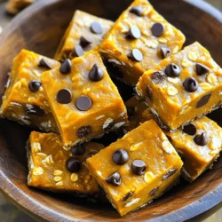 Für die No-Bake Kürbis-Schokoladen-Energiewürfel brauchst du folgende Hauptzutaten: - 1 Tasse zarte Haferflocken - 1/2 Tasse Kürbispüree aus der Dose - 1/2 Tasse Mandelbutter oder Erdnussbutter - 1/4 Tasse Honig oder Ahornsirup - 1/2 Teelöffel gemahlener Zimt - 1/4 Teelöffel Muskatnuss - 1/2 Teelöffel Vanilleextrakt - 1/2 Tasse Mini-Schokoladenstückchen - Eine Prise Salz Diese Zutaten liefern einen tollen Geschmack und viel Energie. Die Haferflocken geben der Mischung eine schöne Struktur. Das Kürbispüree sorgt für Feuchtigkeit und einen sanften Geschmack. Mandel- oder Erdnussbutter machen die Würfel cremig und nahrhaft. Du kannst deine Energiewürfel anpassen. Hier sind einige optionale Zutaten: - 1/4 Tasse gehackte Walnüsse oder Pekannüsse - Getrocknete Früchte wie Cranberries oder Rosinen - Proteinpulver für extra Nährstoffe Diese Zutaten bringen neue Texturen und Geschmäcker. Nüsse geben einen knusprigen Biss, während getrocknete Früchte süß und fruchtig sind. Die Wahl der richtigen Zutaten ist wichtig. Achte auf: - Bio-Kürbispüree ohne Zusatzstoffe - Ungesüßte Mandel- oder Erdnussbutter - Hochwertigen Honig oder Ahornsirup Hochwertige Zutaten machen einen großen Unterschied im Geschmack. Bio-Produkte sind oft frischer und gesünder. Vermeide verarbeitete Zutaten, die Zucker oder Konservierungsstoffe enthalten. Um die No-Bake Kürbis-Schokoladen-Energiewürfel zu machen, benötigst du nur wenige Schritte. Diese sind einfach und schnell. 1. Nimm eine große Schüssel. Gib die Haferflocken, das Kürbispüree, die Mandelbutter und den Honig hinein. Mische alles gut. Achte darauf, dass keine Klumpen bleiben. 2. Füge nun den Zimt, die Muskatnuss, den Vanilleextrakt und eine Prise Salz hinzu. Mixe alles erneut. Wenn du Nüsse magst, füge sie jetzt auch hinzu. 3. Bereite eine 20x20 cm große Backform vor. Lege sie mit Backpapier aus. Lass das Papier an den Seiten überstehen. So kannst du die Würfel später leicht herausheben. 4. Übertrage die Mischung in die Backform. Drücke die Masse gleichmäßig fest. Verwende dafür einen Spatel oder deine Hände. 5. Decke die Form mit Frischhaltefolie ab. Stelle sie für mindestens 2 Stunden in den Kühlschrank. So werden die Würfel fest. 6. Nach dem Kühlen greife das Backpapier. Hebe die Masse vorsichtig aus der Form. Schneide sie in gleichmäßige Quadrate. 7. Bewahre die Energiewürfel in einem luftdichten Behälter auf. So bleiben sie frisch bis zu einer Woche. Achte darauf, dass alle Zutaten gut vermischt sind. Das sorgt für den besten Geschmack. Die Mischung sollte feucht, aber nicht zu nass sein. Wenn die Masse zu trocken wirkt, füge etwas mehr Honig oder Kürbispüree hinzu. Das gibt dir die perfekte Konsistenz. Wenn du die Würfel nach dem Kühlen schneidest, benutze ein scharfes Messer. So bleiben die Kanten schön glatt. Um die Energiewürfel perfekt zu machen, halte dich an die Zutatenmengen. Jede Zutat hat einen Grund. Zarte Haferflocken geben die Basis. Das Kürbispüree sorgt für Feuchtigkeit und einen tollen Geschmack. Mandel- oder Erdnussbutter gibt Fette für die Energie. Achte darauf, die Mischung gut zu drücken. So bleibt sie zusammen. Ein häufiger Fehler ist, die Mischung nicht gut zu vermengen. Wenn du die Zutaten nicht richtig mischst, bekommst du ungleiche Würfel. Ein anderer Fehler ist, die Mischung nicht genug zu drücken. Wenn du das nicht machst, können die Würfel auseinanderfallen. Auch das Kühlzeit ist wichtig. Lass sie wirklich mindestens zwei Stunden im Kühlschrank. Du kannst den Geschmack leicht anpassen. Füge Nüsse wie Walnüsse oder Pekannüsse hinzu. Sie geben einen schönen Crunch. Eine Prise Meersalz hebt den Geschmack. Du kannst auch andere Gewürze wie Ingwer ausprobieren. Für einen besonderen Kick, benutze Schokoladenstückchen mit unterschiedlichen Geschmäckern. {{image_4}} Wenn du kein Fan von Mandelbutter bist, probiere Erdnussbutter oder Cashewbutter. Diese Sorten sind schmackhaft und geben den Energiewürfeln eine neue Note. Erdnussbutter hat einen kräftigen Geschmack, während Cashewbutter milder ist. Beide sind leicht zu finden und bieten tolle Nährstoffe. Du kannst auch Chiasamen oder Leinsamen hinzufügen. Diese kleinen Samen sind reich an Ballaststoffen und Omega-3-Fettsäuren. Einfach einen Esslöffel dieser Samen in die Mischung geben, um den Nährwert zu erhöhen. Auch getrocknete Früchte wie Cranberries oder Aprikosen passen gut. Sie bringen Süße und zusätzliche Vitamine. Um das Rezept vegan zu machen, ersetze den Honig durch Ahornsirup oder Agavendicksaft. Beide haben einen ähnlichen Geschmack und sind pflanzlich. Achte darauf, glutenfreie Haferflocken zu verwenden, wenn du Gluten vermeiden möchtest. So kannst du die Energiewürfel genießen, ohne auf deine Diät zu achten. Die richtige Lagerung ist wichtig, um die Frische zu bewahren. Bewahre die Energiewürfel in einem luftdichten Behälter auf. So bleiben sie knackig und lecker. Lagere sie im Kühlschrank, damit sie nicht verderben. Wenn du sie gut aufbewahrst, bleiben sie länger frisch. Diese Energiewürfel halten sich im Kühlschrank bis zu einer Woche. Du kannst die Haltbarkeit verlängern, indem du sie gut verpackst. Verwende Frischhaltefolie oder spezielle Behälter. So bleibt die Feuchtigkeit draußen und die Würfel frisch. Du kannst die Energiewürfel auch einfrieren. Schneide sie in Stücke und lege sie in einen gefrierfesten Behälter. So bleiben sie bis zu drei Monate haltbar. Zum Auftauen nimm die Würfel aus dem Gefrierfach. Lass sie einfach bei Raumtemperatur stehen. Sie sind schnell wieder bereit zum Genießen. Die No-Bake Energiewürfel halten im Kühlschrank bis zu einer Woche. Die kühle Lagerung hilft, die Frische zu bewahren. Ich empfehle, sie in einem luftdichten Behälter aufzubewahren. So bleiben sie weich und lecker. Wenn du sie länger aufbewahren möchtest, kannst du sie auch einfrieren. Ja, du kannst Kürbispüree ganz einfach selbst machen. Nimm einen frischen Kürbis, schneide ihn auf und entferne die Kerne. Koche die Kürbisstücke in Wasser, bis sie weich sind. Püriere das gekochte Fleisch und lasse es abkühlen. Dies ist eine tolle Möglichkeit, frischen Geschmack zu erhalten. Falls du keine Schokoladenstückchen magst, gibt es viele Alternativen. Du kannst getrocknete Früchte wie Cranberries oder Rosinen verwenden. Auch Nüsse oder Samen bieten eine gute Textur. Probiere, was dir am besten gefällt. So kannst du die Energiewürfel nach deinem Geschmack anpassen. Ja, diese Energiewürfel sind eine gesunde Wahl für Kinder. Sie enthalten natürliche Zutaten und wenig Zucker. Die Kombination aus Kürbis und Haferflocken bietet wichtige Nährstoffe. Außerdem sind sie einfach zu essen und machen Spaß! Kinder lieben die Schokoladenstückchen, was sie noch attraktiver macht. Zusammenfassend haben wir einfache Zutaten und eine Schritt-für-Schritt-Anleitung für Energiewürfel erkundet. Mit den Tipps und Tricks wird dein Rezept noch besser. Denke an Variationen für Nährstoffe und spezielle Diäten. Die richtige Lagerung sorgt dafür, dass die Würfel frisch bleiben. Du kannst sie problemlos einfrieren oder im Kühlschrank aufbewahren. Jetzt bist du bereit, schnelle und gesunde Snacks zu genießen. Die Energiewürfel werden sicher ein Hit für dich und deine Familie sein.