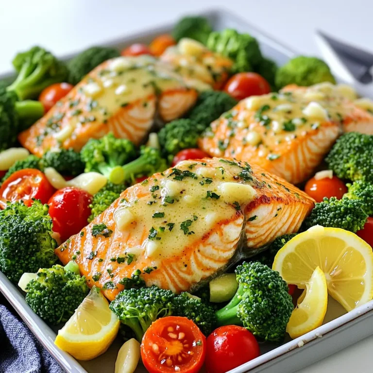 Für dieses leckere Gericht brauchen Sie: - 4 Lachsfilets (je 170 g) - 2 Tassen Brokkoliröschen - 1 Tasse Kirschtomaten, halbiert - 1 rote Paprika, in Streifen geschnitten - 4 Esslöffel ungesalzene Butter, geschmolzen Diese Zutaten sorgen für einen tollen Geschmack. Der Lachs ist reich an Omega-3-Fettsäuren. Das Gemüse bringt Farbe und Vitamine auf den Teller. Um den Lachs und das Gemüse richtig zu würzen, verwenden Sie: - 4 Knoblauchzehen, fein gehackt - 1 Esslöffel frischer Zitronensaft - 1 Teelöffel getrockneter Thymian - 1 Teelöffel Paprika - Salz und Pfeffer nach Geschmack Der Knoblauch gibt einen starken Geschmack. Der Thymian und die Zitrone bringen Frische. Paprika fügt eine leichte Süße hinzu. Achten Sie beim Kauf der Zutaten auf Qualität: - Wählen Sie frische Lachsfilets. Sie sollten glänzend und feucht aussehen. - Das Gemüse sollte knackig und lebhaft sein. Vermeiden Sie welke Blätter. - Kaufen Sie ungesalzene Butter für mehr Kontrolle über den Salzgehalt. Frische Zutaten machen den größten Unterschied. Sie steigern den Geschmack und die Nährstoffe in Ihrem Gericht. Zuerst heize den Ofen auf 200°C vor. Das sorgt für eine gleichmäßige Hitze. Nimm ein großes Backblech und lege es mit Backpapier aus. So bleibt das Blech sauber und die Reinigung wird einfach. Jetzt ist es Zeit, die Zutaten vorzubereiten. Du brauchst 4 Lachsfilets, 2 Tassen Brokkoliröschen, 1 Tasse halbierte Kirschtomaten und 1 rote Paprika in Streifen geschnitten. Halte diese Zutaten bereit, während du weiterarbeitest. In einer kleinen Schüssel vermenge 4 Esslöffel geschmolzene Butter, 4 fein gehackte Knoblauchzehen, 1 Esslöffel frischen Zitronensaft, 1 Teelöffel getrockneten Thymian, 1 Teelöffel Paprika sowie Salz und Pfeffer. Rühre alles gut um, bis die Sauce gut vermischt ist. Diese Knoblauchbuttersauce bringt viel Geschmack in das Gericht. Lege die Lachsfilets in die Mitte des Backblechs. Arrangiere die Brokkoliröschen, die Kirschtomaten und die Paprikastreifen um den Lachs. Diese bunte Mischung sieht nicht nur schön aus, sondern sorgt auch für ein tolles Aroma. Jetzt träufle die Hälfte der Knoblauchbuttersauce gleichmäßig über den Lachs und das Gemüse. So sind alle Zutaten gut gewürzt. Jetzt ist es an der Zeit, alles in den vorgeheizten Ofen zu geben. Backe das Ganze für etwa 15 bis 20 Minuten. Der Lachs sollte durchgegart sein und sich leicht mit einer Gabel zerteilen lassen. Das Gemüse sollte zart, aber noch lebhaft sein. Nach dem Backen gieße die restliche Knoblauchbuttersauce über das Gericht. Serviere den Lachs und das Gemüse warm. Garnieren kannst du mit Zitronenschnitzen für eine frische Note. Ein häufiger Fehler ist, den Lachs zu lange zu backen. Überbackener Lachs wird trocken. Achten Sie darauf, die Garzeit von 15-20 Minuten einzuhalten. Prüfen Sie den Lachs mit einer Gabel. Wenn er sich leicht zerteilen lässt, ist er fertig. Ein weiterer Fehler ist, nicht genug Knoblauchbuttersauce zu verwenden. Diese Sauce bringt Geschmack. Beträufeln Sie sowohl den Lachs als auch das Gemüse großzügig. Das macht das Gericht saftiger und aromatischer. Die perfekte Garzeit für Lachs liegt bei etwa 15-20 Minuten. Bei 200°C wird der Lachs gleichmäßig gar. Lassen Sie ihn nicht zu lange im Ofen, um die Saftigkeit zu bewahren. Eine gute Faustregel ist, nach 12 Minuten zu prüfen. Wenn Sie dickeres Lachsfilet haben, kann die Garzeit etwas länger sein. Aber seien Sie vorsichtig! Zu lange Garzeit macht den Lachs trocken und weniger schmackhaft. Um die Knoblauchbuttersauce cremiger zu machen, können Sie etwas Sahne hinzufügen. Ein Esslöffel Sahne reicht aus, um die Sauce zu verfeinern. Mischen Sie die Sahne mit der Butter und dem Knoblauch vor dem Backen. Ein weiterer Trick ist, die Butter leicht zu bräunen, bevor Sie sie verwenden. Das gibt der Sauce ein nussiges Aroma. Erhitzen Sie die Butter in einer Pfanne und lassen Sie sie leicht bräunen. Achten Sie darauf, dass sie nicht verbrennt! {{image_4}} Du kannst das Gemüse nach deinem Geschmack ändern. Brokkoli, Kirschtomaten und Paprika sind klasse, aber du kannst auch Zucchini oder Karotten verwenden. Grüne Bohnen passen auch gut. Denke daran, dass das Gemüse ähnliche Garzeiten haben sollte. So bleibt alles gleichmäßig gar. Wenn du keinen Lachs magst, probiere Hähnchenbrust oder Garnelen. Diese Alternativen sind lecker und einfach zuzubereiten. Du kannst die Kochzeit anpassen. Hähnchen braucht etwas länger, während Garnelen schneller gar sind. Achte darauf, dass sie nicht trocken werden. Für eine glutenfreie Variante achte darauf, dass alle Zutaten glutenfrei sind. Die Knoblauchbuttersauce ist auch glutenfrei. Wenn du keto isst, kannst du die Menge an Gemüse reduzieren. Füge mehr Lachs oder eine andere fettreiche Proteinquelle hinzu. So bleibt das Gericht gesund und passt zu deiner Diät. Wenn Sie Reste von Knoblauchbutter-Lachs und Gemüse haben, bewahren Sie sie im Kühlschrank auf. Legen Sie die Reste in einen luftdichten Behälter. So bleiben sie frisch. Sie sollten die Reste innerhalb von drei Tagen essen. Das Gericht wird am besten kalt oder leicht erwärmt serviert. Für die langfristige Lagerung können Sie den Lachs und das Gemüse einfrieren. Teilen Sie die Portionen in einzelne Behälter oder Gefrierbeutel auf. Achten Sie darauf, die Luft so gut wie möglich herauszudrücken. So vermeiden Sie Gefrierbrand. Gefrorene Reste sollten innerhalb von zwei Monaten verzehrt werden. Um Reste aufzuwärmen, nutzen Sie den Ofen oder die Mikrowelle. Wenn Sie den Ofen verwenden, heizen Sie ihn auf 175°C vor. Stellen Sie den Lachs und das Gemüse in eine Auflaufform. Decken Sie es mit Folie ab, um das Austrocknen zu verhindern. Backen Sie es etwa 10-15 Minuten. In der Mikrowelle erwärmen Sie die Reste in kurzen Intervallen von 30 Sekunden. Prüfen Sie oft, damit das Essen nicht überhitzt. Lachs ist im Kühlschrank etwa 1 bis 2 Tage haltbar. Achten Sie darauf, ihn in einem luftdichten Behälter aufzubewahren. Wenn er frisch ist, bleibt der Geschmack gut. Wenn Sie ihn länger aufbewahren möchten, frieren Sie ihn besser ein. Ja, Sie können die Knoblauchbuttersauce im Voraus machen. Mischen Sie einfach die geschmolzene Butter, den Knoblauch, Zitronensaft, Thymian, Paprika, Salz und Pfeffer. Bewahren Sie die Sauce in einem luftdichten Behälter im Kühlschrank auf. Vor der Verwendung einfach kurz aufwärmen. Ja, Sie können dieses Rezept auch auf dem Grill zubereiten. Verwenden Sie eine Grillplatte oder Folie, um den Lachs und das Gemüse zu grillen. Die Garzeit kann etwas kürzer sein. Achten Sie darauf, alles regelmäßig zu wenden, damit es gleichmäßig gart. In diesem Blogbeitrag haben wir die Hauptzutaten für dein Rezept besprochen. Du hast gelernt, wie man die Zubereitung einfach und schnell macht. Wir haben auch Tipps geteilt, um gängige Fehler zu vermeiden und verschiedene Variationen des Rezepts zu erkunden. Denke daran, dass die Wahl der richtigen Zutaten den Geschmack verbessert. Mit den Aufbewahrungshinweisen kannst du Reste optimal nutzen. Probiere das Rezept aus und entdecke neue Möglichkeiten. Kochen kann Spaß machen und lecker sein!