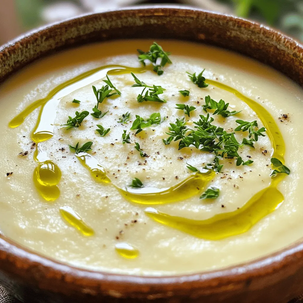 Für diese cremige Suppe brauche ich einige frische Zutaten. Hier sind die Hauptzutaten: - 1 mittelgroßer Kopf Blumenkohl, in Röschen zerteilt - 1 ganze Knoblauchknolle - 1 große Zwiebel, grob gehackt - 2 Esslöffel Olivenöl - 4 Tassen Gemüsebrühe - 1 Tasse Sahne (oder Kokosnusscreme für eine milchfreie Option) - Salz und Pfeffer nach Geschmack Blumenkohl bietet die Basis der Suppe. Er hat einen milden Geschmack und wird schön cremig, wenn er püriert wird. Der Knoblauch bringt eine tolle Tiefe mit sich. Außerdem macht die Zwiebel die Suppe süß und aromatisch. Die richtige Würze ist wichtig. Ich füge Thymian hinzu, um die Aromen zu heben. Hier sind die Gewürze und Aromen, die ich benutze: - 1 Teelöffel Thymian (frisch oder getrocknet) - 1 Esslöffel Zitronensaft Thymian bringt einen erdigen Geschmack. Der Zitronensaft sorgt für Frische und hebt die Aromen hervor. Salz und Pfeffer sind für die Feinabstimmung wichtig. Ich möchte, dass jeder die Suppe genießen kann. Hier sind einige Alternativen: - Verwenden Sie Kokosnusscreme statt Sahne für eine milchfreie Option. - Fügen Sie zusätzliches Gemüse wie Karotten oder Sellerie hinzu, um mehr Nährstoffe zu bekommen. - Für eine glutenfreie Version, stellen Sie sicher, dass die Gemüsebrühe glutenfrei ist. Diese Alternativen machen die Suppe vielseitig. Sie passen zu verschiedenen Diäten und Geschmäckern. Heize deinen Ofen auf 200°C vor. Das hilft, die Aromen zu entfalten. Nimm eine ganze Knoblauchknolle und schneide die obere Spitze ab. Dadurch kommen die Zehen besser zur Geltung. Wickele die Knolle in Aluminiumfolie ein und stelle sie beiseite. So bleibt sie schön saftig beim Rösten. Jetzt geht es an den Blumenkohl. Zerteile einen mittelgroßen Kopf Blumenkohl in Röschen. Nimm eine große Zwiebel und hacke sie grob. Vermenge die Blumenkohlröschen und die Zwiebel in einer Schüssel mit 2 Esslöffeln Olivenöl. Füge Salz und Pfeffer hinzu, um den Geschmack zu verbessern. Verteile alles gleichmäßig auf einem Backblech. Lege die eingewickelte Knoblauchknolle daneben. Röste das Gemüse im Ofen für etwa 30-35 Minuten. Der Blumenkohl sollte zart und leicht goldbraun sein. Hole das Backblech aus dem Ofen und lasse den Knoblauch etwas abkühlen. Drücke die Zehen aus der Haut in einen Mixer. Füge die gerösteten Blumenkohlröschen und die Zwiebel hinzu. Gieße 4 Tassen Gemüsebrühe dazu und püriere alles, bis die Mischung glatt ist. Vielleicht musst du das in mehreren Portionen machen. Gib die pürierte Suppe in einen Topf auf mittlerer Hitze. Rühre 1 Tasse Sahne oder Kokosnusscreme, 1 Teelöffel Thymian und 1 Esslöffel Zitronensaft ein. Schmecke die Suppe mit Salz und Pfeffer ab. Erhitze alles für etwa 5 Minuten und serviere die Suppe heiß mit frischer Petersilie. Um die Suppe besonders cremig zu machen, nutze frische Sahne oder Kokosnusscreme. Diese Zutaten geben der Suppe einen reichen Geschmack. Wenn du die Suppe magst, probiere auch, die Brühe nach und nach hinzuzufügen. So kannst du die Konsistenz besser steuern. Ein Pürierstab kann dir helfen, die Suppe noch feiner zu machen. Mixe die Suppe so lange, bis sie ganz glatt ist. Ein häufiger Fehler ist, die Suppe nicht genug zu pürieren. Wenn du Stücke übrig lässt, wird die Suppe weniger cremig. Achte darauf, den Knoblauch gut zu rösten. Er sollte weich und duftend sein. Wenn der Blumenkohl nicht zart genug ist, wird die Suppe nicht so lecker. Stelle sicher, dass du die richtige Menge Salz und Pfeffer hinzufügst. Schmecke die Suppe vor dem Servieren ab. Diese Suppe passt gut zu knusprigem Brot oder Brötchen. Du kannst auch geröstete Nüsse darüber streuen. Frische Kräuter wie Petersilie machen das Gericht lebendig. Ein Spritzer Zitrone hebt den Geschmack hervor. Serviere die Suppe in schönen Schalen und genieße sie warm. {{image_4}} Wenn Sie eine milchfreie Suppe möchten, gibt es einfache Wege. Statt Sahne nutzen Sie Kokosnusscreme. Diese gibt der Suppe einen tollen, cremigen Geschmack. Sie können auch ungesüßte Mandelmilch verwenden. Diese macht die Suppe leicht und frisch. Um der Suppe mehr Geschmack zu verleihen, können Sie verschiedene Gewürze hinzufügen. Versuchen Sie geräuchertes Paprikapulver für einen rauchigen Twist. Ein Hauch von Muskatnuss gibt der Suppe eine warme Note. Auch Kreuzkümmel kann die Aromen vertiefen. Experimentieren Sie mit frischen Kräutern wie Basilikum oder Oregano für mehr Frische. Sie können die Suppe auch mit anderen Gemüsesorten anpassen. Karotten oder Sellerie passen gut zu Blumenkohl. Einfach klein schneiden und mit dem Blumenkohl rösten. Auch Kartoffeln machen die Suppe noch cremiger. Süßkartoffeln sind eine gute Wahl für eine süßere Note. Fügen Sie Spinat oder Grünkohl am Ende hinzu, um einen gesunden Kick zu bekommen. Um die cremige geröstete Knoblauch-Blumenkohlsuppe frisch zu halten, lassen Sie sie zuerst abkühlen. Füllen Sie die Suppe dann in einen luftdichten Behälter. Stellen Sie sicher, dass der Behälter sauber ist. Lagern Sie die Suppe im Kühlschrank. So bleibt sie bis zu drei Tage lang genießbar. Wenn Sie die Suppe aufwärmen möchten, tun Sie dies auf dem Herd. Gießen Sie die Suppe in einen Topf und erhitzen Sie sie bei niedriger Hitze. Rühren Sie die Suppe häufig um. So verhindern Sie, dass sie anbrennt. Für einen cremigen Geschmack fügen Sie eventuell einen Schuss Sahne oder Kokosnusscreme hinzu. Im Kühlschrank hält sich die Suppe bis zu drei Tage. Sie können die Suppe auch einfrieren. Füllen Sie sie dazu in geeignete Behälter oder Gefrierbeutel. Im Gefrierschrank bleibt sie bis zu drei Monate frisch. Denken Sie daran, die Suppe vor dem Servieren langsam im Kühlschrank aufzutauen. Die Blumenkohlsuppe bleibt bis zu fünf Tage im Kühlschrank frisch. Achte darauf, sie in einem luftdichten Behälter zu lagern. So bleibt der Geschmack erhalten. Wenn du sie länger aufbewahren möchtest, ist das Einfrieren eine gute Option. Ja, du kannst die Suppe einfrieren! Lass sie zuerst vollständig abkühlen. Fülle dann die Suppe in einen gefrierfesten Behälter. Sie hält sich bis zu drei Monate im Tiefkühlfach. Achte darauf, etwas Platz oben zu lassen, da die Suppe beim Gefrieren expandiert. Zu der Blumenkohlsuppe passen viele leckere Beilagen. Hier sind einige meiner Favoriten: - Knuspriges Brot oder Baguette - Gegrillte Käse-Sandwiches - Ein frischer grüner Salat - Croûtons für den extra Crunch - Ein Spritzer frischer Zitrone für den Geschmack Diese Beilagen bringen noch mehr Freude zu deiner Suppe! Diese Anleitung zeigt, wie Sie eine leckere Blumenkohlsuppe zubereiten können. Wir haben die besten Zutaten, die Schritte und hilfreiche Tipps geteilt. Denken Sie daran, dass die Gewürze den Geschmack verbessern. Variieren Sie die Suppe, um neue Aromen zu entdecken. Lagern Sie die Reste richtig, damit nichts verschwendet wird. Experimentieren Sie mit Beilagen, um das Gericht zu vervollständigen. Kochen macht Spaß und bringt Freude. Nutzen Sie diese Tipps, um Ihre eigene suppe schmackhaft zu gestalten.