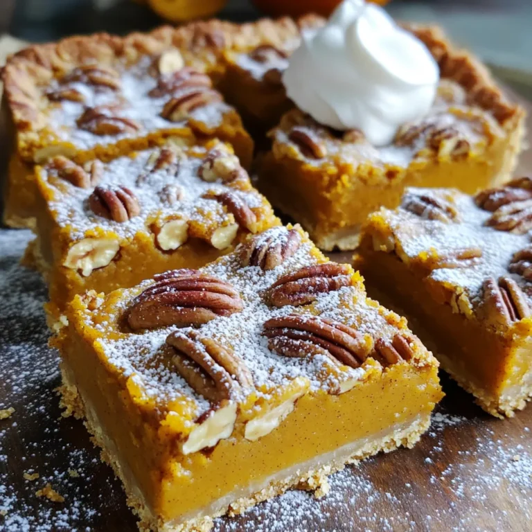 Für die perfekten Kürbis-Pekannuss-Riegel brauchst du folgende Zutaten: - 1 Tasse Allzweckmehl - 1/2 Tasse ungesalzene Butter, geschmolzen - 1/4 Tasse Kristallzucker - 1/2 Teelöffel Salz - 1 Tasse Kürbispüree - 1/2 Tasse brauner Zucker, fest gepackt - 2 große Eier - 1 Teelöffel Vanilleextrakt - 1 Teelöffel gemahlenen Zimt - 1/2 Teelöffel gemahlene Muskatnuss - 1/4 Teelöffel gemahlener Ingwer - 1/4 Tasse Schlagsahne - 1 Tasse Pekannüsse, grob gehackt Bei der Auswahl der Zutaten ist Qualität wichtig. Verwende frisches Kürbispüree. Du kannst es auch selbst machen, indem du Kürbis kochst und pürierst. So hast du die volle Kontrolle über den Geschmack. Achte darauf, dass die Eier frisch sind. Das sorgt für die beste Konsistenz. Bei den Nüssen kannst du die Pekannüsse leicht rösten, um ihren Geschmack zu verstärken. Die Kombination von frischen und hochwertigen Zutaten macht den Unterschied. Ungesalzene Butter gibt den Riegeln eine reichhaltige Basis. Brauner Zucker sorgt für eine karamellige Note. Zimt, Muskatnuss und Ingwer bringen Wärme und Tiefe in den Geschmack. Wenn du die Pekannüsse grob hackst, geben sie den Riegeln einen tollen Crunch. Verwende echte Vanille, wenn möglich. Sie hebt den Geschmack auf ein neues Level. Zuerst heize deinen Ofen auf 175°C vor. Nimm eine Backform von 20x20 cm. Fette die Form ein und lege sie mit Backpapier aus. Lasse einen Überhang, damit du die Riegel später leicht herausnehmen kannst. In einer mittelgroßen Schüssel vermische 1 Tasse Allzweckmehl, 1/2 Tasse geschmolzene Butter, 1/4 Tasse Kristallzucker und 1/2 Teelöffel Salz. Rühre alles gut um, bis die Mischung krümelig ist. Drücke die Mischung gleichmäßig in die Backform. Backe den Boden für 15 Minuten, bis er leicht goldbraun ist. Für die Füllung brauchst du eine große Schüssel. Gib 1 Tasse Kürbispüree, 1/2 Tasse braunen Zucker, 2 große Eier, 1 Teelöffel Vanilleextrakt, 1 Teelöffel Zimt, 1/2 Teelöffel Muskatnuss, 1/4 Teelöffel Ingwer und 1/4 Tasse Schlagsahne hinein. Verquirle alles gut, bis die Mischung glatt ist. Füge nun 1 Tasse grob gehackte Pekannüsse hinzu. Falt sie vorsichtig in die Mischung, bis sie gleichmäßig verteilt sind. Gieße die Kürbis-Pekannuss-Füllung über den vorgebackenen Boden. Verwende einen Spatel, um die Mischung gleichmäßig zu verteilen. Backe die Riegel für 25-30 Minuten. Sie sind fertig, wenn die Füllung fest ist. Ein Zahnstocher sollte sauber herauskommen, wenn du ihn in die Mitte steckst. Lasse die Riegel in der Form auf einem Kuchengitter vollständig abkühlen. Wenn sie kühl sind, hebe sie mit dem Überhang heraus und schneide sie in quadratische Stücke. Um Fehler beim Backen zu vermeiden, halte dich genau an die Schritte. Miss die Zutaten sorgfältig ab. Verwende frisches Kürbispüree für den besten Geschmack. Achte darauf, dass die Butter nicht zu heiß ist. Zu heiß kann die Mischung ruinieren. Lass den Boden nicht zu lange im Ofen. Er sollte leicht goldbraun sein, aber nicht zu dunkel. Für eine bessere Textur kannst du die Pekannüsse leicht rösten. Rösten hebt den Geschmack hervor. Achte darauf, die Nüsse nicht zu verbrennen. Auch die Mischung von Zimt und Muskatnuss gibt einen tollen Geschmack. Experimentiere mit etwas Muskatnuss, um die Aromen zu verstärken. Verwende für eine cremigere Füllung mehr Schlagsahne. So wird die Füllung noch reicher. Die Präsentation macht alles aus! Bestäube die Riegel mit Puderzucker für einen süßen Look. Ein Klecks Schlagsahne daneben bringt Frische. Streue zusätzlich geröstete Pekannüsse obenauf für den Crunch. Du kannst auch karamellisierte Pekannüsse verwenden. Das sieht nicht nur gut aus, sondern schmeckt auch köstlich. {{image_4}} Wenn Sie keine Pekannüsse mögen, probieren Sie Walnüsse. Walnüsse bieten einen milden, nussigen Geschmack. Sie ergänzen den Kürbis gut. Mandeln sind auch eine gute Wahl. Sie geben einen knackigen Biss. Einfach die Nüsse nach Ihrem Geschmack auswählen. Achten Sie darauf, die Nüsse grob zu hacken. So sind sie gleichmäßig im Riegel verteilt. Für eine vegane Version ersetzen Sie die Eier mit Apfelmus. Eine halbe Tasse Apfelmus funktioniert gut. Verwenden Sie auch pflanzliche Butter. So bleibt die Textur ähnlich. Für glutenfreie Riegel nutzen Sie glutenfreies Mehl. Achten Sie darauf, dass alle anderen Zutaten ebenfalls glutenfrei sind. Diese Anpassungen machen die Riegel für alle Genusse geeignet. Sie können die Gewürze nach Ihrem Geschmack ändern. Fügen Sie mehr Zimt oder Muskatnuss hinzu, wenn Sie es würziger mögen. Auch eine Prise Nelken kann den Riegeln Tiefe geben. Experimentieren Sie mit Ingwer für eine frische Note. Vanille macht die Mischung süßer. Ihre Kreativität ist der Schlüssel zu neuen Geschmackserlebnissen. Um die Kürbis-Pekannuss-Riegel frisch zu halten, lege sie in einen luftdichten Behälter. Du kannst sie auch mit Frischhaltefolie umwickeln. Achte darauf, dass sie gut abgekühlt sind, bevor du sie verpackst. So bleiben sie länger lecker. Im Kühlschrank halten die Riegel etwa eine Woche. Im Gefrierschrank kannst du sie bis zu drei Monate lagern. Achte darauf, sie vor dem Einfrieren in Portionen zu schneiden. Das macht das spätere Auftauen einfacher. Zum Wiederaufwärmen lege die Riegel auf einen Teller. Mikrowelle sie für 10 bis 15 Sekunden. Du kannst sie auch im Ofen bei 150°C (300°F) für etwa 10 Minuten erwärmen. So bleiben sie schön saftig und warm. Du kannst die Kürbis-Pekannuss-Riegel bis zu einer Woche im Kühlschrank aufbewahren. Stelle sicher, dass du sie in einem luftdichten Behälter lagerst. Diese Riegel werden mit der Zeit noch besser, da die Aromen sich entfalten. Ja, du kannst die Riegel einfrieren. Schneide sie in Stücke und lege sie in einen Gefrierbeutel. Du kannst sie bis zu drei Monate im Gefrierfach aufbewahren. Wenn du sie essen möchtest, lasse sie einfach über Nacht im Kühlschrank auftauen. Für die Riegel kannst du verschiedene Toppings verwenden. Hier sind einige Ideen: - Ein Hauch von Puderzucker für Süße - Ein Klecks Schlagsahne für Cremigkeit - Extra Pekannüsse für Crunch - Karamellsauce für eine süße Note Diese Toppings machen deine Riegel noch leckerer. Experimentiere, um deine perfekte Kombination zu finden! Die Kürbis-Pekannuss-Riegel sind einfach und lecker. Wir haben die besten Zutaten besprochen und die Zubereitung erklärt. Ich habe Tipps gegeben, um beim Backen Fehler zu vermeiden und die Riegel zu dekorieren. Variationen zeigen dir, wie du neue Geschmäcker ausprobieren kannst. Auch die Lagerung der Riegel bleibt nicht außen vor. Denke an all die Möglichkeiten, die du hast, um deine Riegel anzupassen und zu genießen. Bleibe kreativ und experimentiere mit den Rezepten!