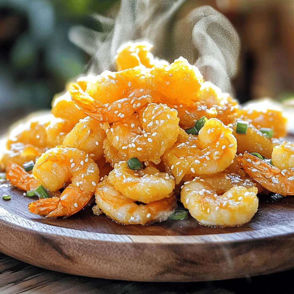 Um krosse Orangenshrimps zu machen, brauchst du folgende Hauptzutaten: - 500 g große Garnelen, geschält und entdarmt - 125 g Maisstärke - 125 g Weizenmehl - 1 Teelöffel Backpulver - 1/2 Teelöffel Salz - 1/2 Teelöffel schwarzer Pfeffer - 1 großes Ei - 180 ml Sprudelwasser - Öl zum Frittieren (pflanzlich oder Rapsöl) Diese Zutaten sind wichtig für die perfekte Textur und den Geschmack der Garnelen. Für die leckere Orangensauce benötigst du: - Schale von 1 Orange - 125 ml frisch gepresster Orangensaft - 60 ml Sojasauce - 2 Esslöffel Honig - 1 Esslöffel Reisessig - 1 Teelöffel Ingwer, gehackt - 2 Knoblauchzehen, gehackt - 1 Teelöffel rote Chiliflocken (optional) Die Sauce bringt die Süße und die Frische der Orange in dein Gericht. Wenn du bestimmte Zutaten nicht hast, kannst du diese Alternativen nutzen: - Ersetze Garnelen durch Tofu für eine vegetarische Option. - Verwende glutenfreies Mehl anstelle von Weizenmehl. - Nutze Ahornsirup statt Honig für eine vegane Variante. - Für die Sauce kannst du Limettensaft anstelle von Orangensaft nehmen. Diese Alternativen helfen dir, das Rezept nach deinen Vorlieben anzupassen. Um die Orangensauce vorzubereiten, nimm einen kleinen Topf. Mische darin die folgenden Zutaten: - 125 ml frisch gepresster Orangensaft - Schale von 1 Orange - 60 ml Sojasauce - 2 Esslöffel Honig - 1 Esslöffel Reisessig - 1 Teelöffel gehackter Ingwer - 2 gehackte Knoblauchzehen - 1 Teelöffel rote Chiliflocken (optional) Erhitze alles bei mittlerer Hitze. Lass die Mischung zum Simmern kommen. Köchele die Sauce etwa 5-7 Minuten. Sie sollte leicht eindicken. Stelle sie danach beiseite, um abzukühlen. Für den Teig brauchst du eine große Schüssel. Vermenge darin: - 125 g Maisstärke - 125 g Weizenmehl - 1 Teelöffel Backpulver - 1/2 Teelöffel Salz - 1/2 Teelöffel schwarzer Pfeffer In einer separaten Schüssel verquirle ein großes Ei mit 180 ml Sprudelwasser. Gib die Ei-Mischung nach und nach zu den trockenen Zutaten. Rühre kräftig, bis der Teig glatt und leicht klumpig ist. So erhältst du die perfekte knusprige Textur. Fülle in einen großen, tiefen Topf oder in eine schwere Pfanne genug Öl, um die Garnelen zur Hälfte zu bedecken. Erhitze das Öl auf 175 °C (350 °F). Tauche die Garnelen in den Teig, bis sie gut beschichtet sind. Lege sie vorsichtig in das heiße Öl. Frittiere die Garnelen 3-4 Minuten lang, bis sie goldbraun und knusprig sind. Nutze einen Schaumlöffel, um sie herauszunehmen. Lass sie auf Küchenpapier abtropfen. Mische die knusprigen Garnelen in einer großen Schüssel mit der Orangensauce. Mische vorsichtig, damit die Garnelen gleichmäßig beschichtet werden. Serviere sie sofort heiß. Um die perfekte Kruste zu erreichen, sind einige wichtige Tipps zu beachten: - Teig gut mischen: Mische das Mehl und die Stärke gut. Achte darauf, dass der Teig leicht klumpig bleibt. So wird die Kruste knuspriger. - Sprudelwasser nutzen: Verwende kaltes Sprudelwasser. Die Kohlensäure sorgt für eine luftige Textur. - Öl richtig erhitzen: Das Öl sollte heiß genug sein (175 °C). Ein kleiner Teigklecks sollte sofort zischen, wenn du ihn ins Öl gibst. Die Wahl der Garnelen ist entscheidend für den Geschmack: - Größe: Wähle große Garnelen. Sie sind saftiger und sorgen für eine bessere Textur. - Frische: Achte darauf, dass die Garnelen frisch und gut duftend sind. - Herkunft: Kaufe Garnelen aus nachhaltigen Quellen. Das ist wichtig für die Umwelt und die Qualität. Einige Fehler können das Ergebnis ruinieren: - Garnelen überfüllen: Frittiere die Garnelen in kleinen Portionen. So bleibt die Temperatur des Öls konstant. - Sauce zu früh hinzufügen: Warte, bis die Garnelen knusprig sind, bevor du die Sauce hinzufügst. So bleibt die Kruste knusprig. - Falsche Lagerung: Lagere die Garnelen nicht im Kühlschrank, wenn sie noch warm sind. Das macht sie matschig. Lass sie zuerst abkühlen. {{image_4}} Für eine scharfe Variante der Orangensauce füge einfach rote Chiliflocken hinzu. Beginne mit einem Teelöffel und passe die Menge nach deinem Geschmack an. Dies gibt der Sauce einen schönen Kick. Du kannst auch frischen Chili verwenden, um die Schärfe zu erhöhen. Achte darauf, die Sauce gut zu probieren, während du die Schärfe anpasst. Dadurch erhältst du eine tolle Balance zwischen süß und scharf. Wenn du eine vegetarische Option suchst, probiere Tofu. Verwende festen Tofu für die beste Textur. Schneide ihn in Würfel und mariniere ihn in etwas Sojasauce und Ingwer. Nach der Marinierung tauchst du die Tofuwürfel in den Teig. Frittiere sie dann wie die Garnelen. Der Tofu nimmt die Aromen der Sauce gut auf und wird schön knusprig. Serviere die krossen Orangenshrimps oder den Tofu mit einem einfachen Reisgericht. Jasminreis oder Basmatireis passen gut dazu. Du kannst auch gedämpftes Gemüse wie Brokkoli oder Zuckerschoten hinzufügen. Ein frischer Salat mit Gurken und Karotten bietet eine tolle Ergänzung. So bleibt das Essen leicht und knackig. Für ein besonderes Extra streue Sesamkörner und Frühlingszwiebeln über die Garnelen oder den Tofu. Die krossen Garnelen bewahrst du am besten in einem luftdichten Behälter auf. Lass sie zuerst auf Küchenpapier abkühlen. So bleibt die Knusprigkeit erhalten. Stelle sicher, dass der Behälter nicht zu voll ist. Du kannst die Garnelen bis zu drei Tage im Kühlschrank lagern. Für die Orangensauce nutze ein Glas oder einen kleinen Behälter mit Deckel. Lass die Sauce vor dem Verschließen abkühlen. So bleibt der Geschmack frisch. Im Kühlschrank hält sie sich bis zu einer Woche. Du kannst die Sauce auch einfrieren. In einem gefrierfesten Behälter bleibt sie bis zu drei Monate haltbar. Um die Garnelen wieder knusprig zu machen, erhitze sie im Ofen. Lege sie auf ein Blech und backe sie bei 180 °C für etwa 10 Minuten. So werden sie wieder schön kross. Die Orangensauce kannst du einfach in einem Topf erwärmen. Achte darauf, sie nicht zu lange zu kochen. So bleibt sie cremig und lecker. Um die Garnelen noch knuspriger zu machen, gibt es einige einfache Tricks. Zuerst, stelle sicher, dass du die Garnelen gut trocken tupfst, bevor du sie in den Teig tauchst. Feuchtigkeit kann die Knusprigkeit beeinträchtigen. Benutze auch kaltes Sprudelwasser im Teig. Das hilft, eine luftige und knusprige Textur zu erzeugen. Wenn du magst, kannst du die Garnelen nach dem Frittieren in eine Mischung aus Maisstärke und Gewürzen tauchen, bevor du sie erneut frittierst. So werden sie noch knuspriger. Ja, du kannst die Orangensauce im Voraus zubereiten. Sie schmeckt sogar noch besser, wenn sie etwas Zeit hat, um die Aromen zu entwickeln. Koche die Sauce einfach nach dem Rezept und lasse sie abkühlen. Danach kannst du sie in einem luftdichten Behälter im Kühlschrank aufbewahren. Sie bleibt dort bis zu einer Woche frisch. Wenn du sie wieder erhitzen möchtest, erwärme sie langsam in einem Topf. Rühre gut um, damit sie gleichmäßig warm wird. Ja, es gibt gesündere Alternativen zum Frittieren von Garnelen. Eine beliebte Methode ist das Backen. Du kannst die panierten Garnelen auf ein Backblech legen und mit etwas Öl besprühen. Backe sie bei 200 °C für etwa 12-15 Minuten, bis sie goldbraun sind. Alternativ kannst du die Garnelen auch in einer Heißluftfritteuse zubereiten. Diese Methode benötigt weniger Öl und sorgt trotzdem für eine knusprige Textur. Krosse Orangenshrimps sind einfach zuzubereiten und lecker. Wir haben die Hauptzutaten besprochen und gesehen, wie man die Orangensauce macht. Du kannst mit verschiedenen Zutaten und Variationen spielen, um dein Essen anzupassen. Die Tipps für die perfekte Kruste helfen dir, häufige Fehler zu vermeiden. Lagerung ist wichtig, damit alles frisch bleibt. Denke daran, du kannst Orangensauce auch vorbereiten. Probiere diese Rezepte aus und genieße die Vielfalt!