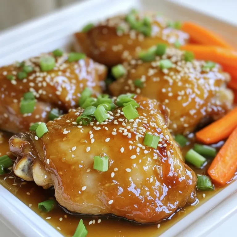 - 4 Hähnchenschenkel, ohne Knochen und Haut - 4 mittelgroße Karotten, geschält und in Stäbchen geschnitten - 1/4 Tasse Honig - 1/4 Tasse Sojasauce - 2 Esslöffel frischer Ingwer, gerieben - 4 Knoblauchzehen, fein gehackt - 2 Esslöffel Olivenöl - 1 Teelöffel Sesamöl - Salz und Pfeffer nach Geschmack - 1 Teelöffel Sesamsamen (zum Garnieren) - Gehackte Frühlingszwiebeln (zum Garnieren) Ich liebe die einfachen Zutaten für dieses Gericht. Hähnchenschenkel sind saftig und zart. Sie geben dem Blechgericht viel Geschmack. Karotten fügen eine süße Note hinzu und sehen toll aus. Die Marinade ist das Herzstück. Honig gibt Süße, während Sojasauce den Geschmack vertieft. Ingwer bringt eine frische Schärfe. Knoblauch ist ein Muss, da er dem Gericht Tiefe verleiht. Die Öle helfen, alles zusammenzubringen und sorgen für ein tolles Aroma. Die Gewürze sind einfach, aber wichtig. Salz und Pfeffer verbessern den Geschmack. Sesamsamen und Frühlingszwiebeln sorgen für einen schönen Farbkontrast und zusätzlichen Crunch. Diese Zutaten machen das Gericht nicht nur lecker, sondern auch optisch ansprechend. - Heize den Ofen auf 200°C vor. - Lege ein großes Backblech mit Backpapier aus. Das macht die Reinigung leicht. - Vermische in einer kleinen Schüssel Honig, Sojasauce, Ingwer, Knoblauch, Olivenöl und Sesamöl. - Rühre alles gut, bis es eine glatte Mischung gibt. - Würze die Hähnchenschenkel mit Salz und Pfeffer. - Leg sie auf das vorbereitete Backblech oder in eine große Schüssel. - Schneide die Karotten in Stäbchen und lege sie neben das Hähnchen. - Gieße die Hälfte der Marinade über das Hähnchen. - Verteile die Karotten gleichmäßig und träufle die restliche Marinade darüber. - Röste das Blech im Ofen für etwa 25-30 Minuten. - Überprüfe die Innentemperatur des Hähnchens. Sie sollte 75°C erreichen. - Nimm das Blech aus dem Ofen und lass das Gericht einige Minuten ruhen. - Garniere das Hähnchen und die Karotten mit Sesamsamen und Frühlingszwiebeln. - Serviere das Gericht heiß und träufle die restliche Sauce über das Essen. - Genauigkeit der Temperatur: Der Ofen sollte auf 200°C vorgeheizt sein. Dies hilft, das Hähnchen gleichmäßig zu garen. Verwende ein Küchenthermometer, um sicherzustellen, dass das Hähnchen 75°C erreicht. So bleibt es saftig und lecker. - Wie man die Textur verbessert: Lege das Hähnchen und die Karotten in einer einzigen Schicht auf das Blech. So wird alles gleichmäßig gegart und erhält eine schöne, knusprige Oberfläche. Wenn du das Hähnchen zu nah aneinander legst, kann es dampfen und wird nicht knusprig. - Marinieren vor dem Backen: Marinieren ist wichtig. Lass das Hähnchen mindestens 30 Minuten in der Honig-Knoblauch-Mischung ziehen. So zieht der Geschmack tiefer ein. Du kannst auch über Nacht marinieren, wenn du mehr Zeit hast. - Verwendung von frischen Zutaten: Frische Zutaten machen einen großen Unterschied. Frischer Ingwer und Knoblauch bieten mehr Aroma. Sie geben dem Gericht Tiefe und Geschmack, die du mit getrockneten Kräutern nicht erreichen kannst. - Ansprechende Garnierungen: Verwende Sesamsamen und gehackte Frühlingszwiebeln zum Garnieren. Diese geben nicht nur einen Farbtupfer, sondern auch einen zusätzlichen Geschmack. Ein bisschen Knusprigkeit macht das Gericht noch besser. - Serviervorschläge: Serviere das Gericht heiß. Du kannst es mit Reis oder einem frischen Salat kombinieren. Diese Beilagen ergänzen die Aromen und machen die Mahlzeit komplett. {{image_4}} - Alternativen zu Karotten: Du kannst statt Karotten viele andere Gemüsesorten verwenden. Brokkoli, Zucchini oder Paprika sind tolle Alternativen. Diese Gemüsesorten bringen Farbe und Geschmack auf dein Blechgericht. - Zugabe von weiteren Gemüsesorten: Füge einfach mehr Gemüse hinzu. Erbsen oder rote Zwiebeln passen gut dazu. Sie geben dem Gericht mehr Textur und Geschmack. - Verwendung von Brustfilet oder Thighs: Du kannst Hähnchenbrust oder Hähnchenoberschenkel verwenden. Brustfilet ist magerer, während Thighs saftiger sind. Wähle nach deinem Geschmack. - Vegetarische Optionen: Eine vegetarische Variante ist möglich. Ersetze das Hähnchen durch Tofu oder Tempeh. Marinieren sie gleich wie das Hähnchen. So bekommst du einen ähnlichen Geschmack. - Exotische Gewürze hinzuzufügen: Experimentiere mit Gewürzen. Kreuzkümmel oder Paprika bringen neue Aromen. Sie geben dem Gericht eine interessante Note. - Anpassungen an der Marinade: Du kannst die Marinade anpassen. Füge Zitrone oder Limette hinzu für mehr Frische. Ein Schuss Chili für Schärfe macht das Gericht spannend. - Kühlschrank: Lagern Sie das Hähnchen und die Karotten in einem luftdichten Behälter. Sie halten sich bis zu drei Tage. Stellen Sie sicher, dass die Reste gut abgekühlt sind, bevor Sie sie in den Kühlschrank stellen. - Gefrierschrank: Für eine längere Lagerung frieren Sie das Gericht ein. Verwenden Sie einen gefriergeeigneten Behälter oder Beutel. So bleibt die Frische bis zu drei Monate erhalten. Lassen Sie das Gericht beim Auftauen im Kühlschrank langsam auftauen. - Frische und Qualität: Die Qualität des Honig-Knoblauch-Hähnchens hängt von der Lagerung ab. Lagern Sie es immer im Kühlschrank oder Gefrierschrank. Wenn es einen unangenehmen Geruch hat oder schleimig aussieht, entsorgen Sie es. - Beste Methoden zum Aufwärmen: Um das Gericht aufzuwärmen, verwenden Sie den Ofen. Heizen Sie ihn auf 175°C vor. Legen Sie das Hähnchen und die Karotten auf ein Blech. Bedecken Sie es mit Aluminiumfolie, um das Austrocknen zu verhindern. Erwärmen Sie das Gericht etwa 15-20 Minuten. Alternativ können Sie die Mikrowelle verwenden. Stellen Sie sie auf mittlere Leistung und erhitzen Sie das Gericht in kurzen Abständen. So bleibt das Hähnchen zart und saftig. Die gesamte Zubereitungszeit beträgt etwa 40 Minuten. Davon sind 10 Minuten für die Vorbereitung und 25-30 Minuten für das Garen im Ofen nötig. Das Hähnchen sollte eine Innentemperatur von 75°C erreichen, um sicher zu sein. Ja, das ist eine gute Idee! Sie können die Marinade bis zu 24 Stunden im Voraus machen. Lagern Sie sie im Kühlschrank in einem luftdichten Behälter. So kann der Geschmack intensiver werden. Vor der Verwendung gut umrühren, da sich die Zutaten absetzen können. Zu diesem Gericht passen viele Beilagen gut. Hier sind einige Ideen: - Reis oder Quinoa für eine nahrhafte Grundlage. - Gebratene Brokkoli oder grüne Bohnen für mehr Gemüse. - Ein frischer Salat mit Vinaigrette für etwas Knackiges. - Knoblauchbrot kann auch gut dazu passen. Ja, Honig-Knoblauch-Hähnchen ist relativ gesund. Es enthält mageres Hähnchenfleisch, das viel Protein bietet. Karotten liefern Vitamine und Ballaststoffe. Honig und Sojasauce fügen Geschmack hinzu, sollten aber in Maßen konsumiert werden. Achten Sie darauf, wenig Salz zu verwenden, um den Natriumgehalt niedrig zu halten. Dieses Rezept für Honig-Knoblauch-Hähnchen bietet einfache Schritte und leckere Zutaten. Du hast gelernt, wie du die Marinade zubereitest und die Hähnchenteile richtig garst. Die Tipps helfen, den Geschmack zu maximieren, und die Variationen zeigen dir, wie kreativ du sein kannst. Denke daran, das Gericht frisch aufzubewahren und nach Belieben zu variieren. Jetzt kannst du deinen Freunden und Familie ein tolles Essen bieten!