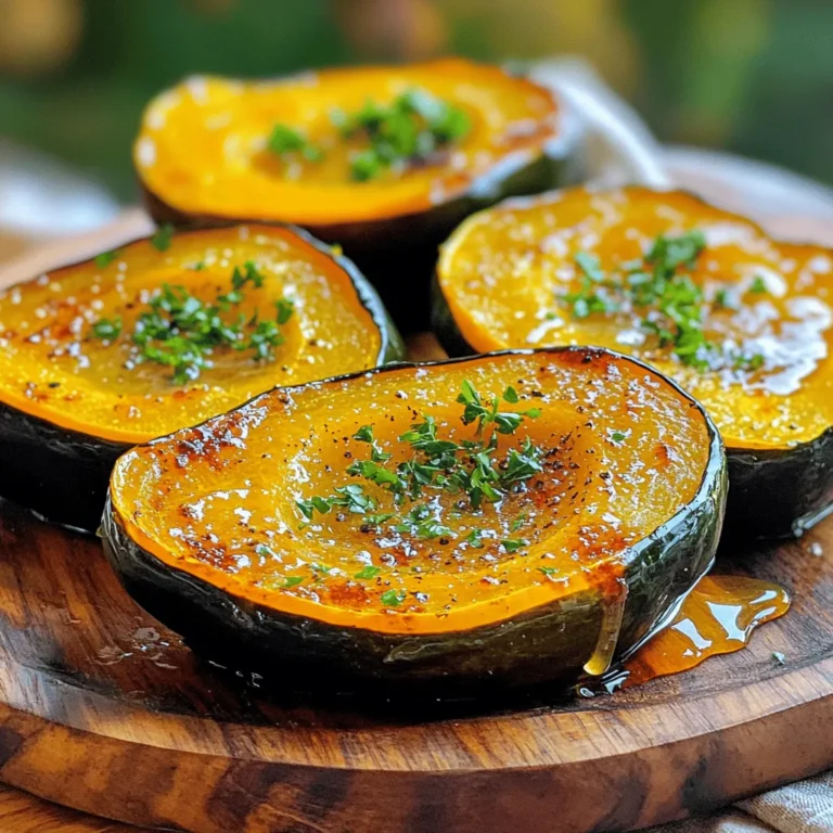 Für dieses Rezept benötigen Sie folgende Hauptzutaten: - 2 mittelgroße Eichelkürbisse, längs halbiert und entkernt - 4 Esslöffel ungesalzene Butter, geschmolzen - 4 Knoblauchzehen, fein gehackt - 2 Esslöffel Honig oder Ahornsirup Die Eichelkürbisse sind der Star des Gerichts. Sie haben einen süßen, nussigen Geschmack. Die Butter bringt Reichtum, während der Knoblauch für viel Aroma sorgt. Honig oder Ahornsirup fügt eine süße Note hinzu, die die Aromen ausgleicht. Die Gewürze bringen das Gericht zum Leben. Hier sind die Gewürze, die Sie brauchen: - 1 Teelöffel getrockneter Thymian - 1 Teelöffel geräuchertes Paprikapulver - Salz und Pfeffer nach Geschmack Der Thymian verleiht einen herben Geschmack. Geräuchertes Paprikapulver fügt Tiefe und eine leichte Rauchnote hinzu. Salz und Pfeffer runden das Aroma ab. Diese Gewürze sind wichtig, um die Süße des Kürbisses zu betonen. Wenn Sie keine bestimmten Zutaten haben, können Sie diese Alternativen verwenden: - Anstelle von Eichelkürbis können Sie Butternut-Kürbis oder Hokkaido verwenden. - Verwenden Sie Olivenöl, wenn Sie keine Butter haben. - Statt Honig können Sie auch Agavendicksaft nehmen. Diese Alternativen ermöglichen es Ihnen, das Gericht nach Ihrem Geschmack anzupassen. Sie können kreativ sein und trotzdem ein köstliches Ergebnis erzielen. Zuerst heizen Sie Ihren Ofen auf 200°C vor. Nehmen Sie zwei Eichelkürbisse. Schneiden Sie sie längs in der Mitte durch und entkernen Sie sie. Legen Sie die Kürbishälften mit der Schnittfläche nach oben auf ein Backblech, das Sie mit Backpapier ausgelegt haben. Dies verhindert, dass der Kürbis anhaftet. Jetzt machen wir die Knoblauchbuttermischung. In einer kleinen Schüssel vermengen Sie 4 Esslöffel geschmolzene Butter mit 4 fein gehackten Knoblauchzehen. Fügen Sie 2 Esslöffel Honig oder Ahornsirup hinzu. Geben Sie 1 Teelöffel getrockneten Thymian und 1 Teelöffel geräuchertes Paprikapulver dazu. Würzen Sie mit Salz und Pfeffer. Rühren Sie alles gut durch, bis die Mischung gleichmäßig aussieht. Bestreichen Sie die Schnittflächen der Kürbisse großzügig mit der Knoblauchbuttermischung. Achten Sie darauf, dass der Knoblauch gleichmäßig verteilt ist. Schieben Sie das Blech in den vorgeheizten Ofen. Rösten Sie die Kürbisse für 30 bis 35 Minuten. Das Fruchtfleisch sollte zart und goldbraun sein. Während des Röstens gießen Sie die verbleibende Knoblauchbutter über die Kürbisse. Nach dem Rösten lassen Sie die Kürbisse kurz abkühlen. Vor dem Servieren können Sie frische, gehackte Petersilie darüber streuen. Um die besten Röstergebnisse zu erzielen, heize deinen Ofen gut vor. 200°C sind ideal. Achte darauf, die Schnittflächen des Eichelkürbisses gleichmäßig mit der Knoblauchbuttermischung zu bestreichen. Das sorgt für einen gleichmäßigen Geschmack. Baste den Kürbis während des Röstens mit der restlichen Butter, um ihn saftig zu halten. So wird das Fruchtfleisch zart und lecker. Du kannst das Rezept leicht anpassen. Füge zum Beispiel geröstete Nüsse oder Feta-Käse hinzu. Diese Zutaten geben dem Gericht eine neue Note. Statt Thymian kannst du Rosmarin oder Oregano verwenden. Wenn du es süßer magst, probiere Zimt oder Muskatnuss. Auch die Verwendung von Kokosöl anstelle von Butter ist möglich. Richte die gerösteten Eichelkürbisse schön an. Serviere sie ganz auf einem Holztablett. Du kannst sie auch auf einzelnen Tellern anrichten. Träufle die übrig gebliebene Knoblauchbutter über die Kürbisse. Das macht das Gericht noch einladender. Frische Petersilie als Garnitur bringt Farbe und Frische. {{image_4}} Wenn Sie Knoblauchbutter-gerösteten Eichelkürbis übrig haben, lassen Sie ihn zuerst abkühlen. Dann legen Sie ihn in einen luftdichten Behälter. So bleibt der Kürbis frisch und lecker. Er kann bis zu drei Tage im Kühlschrank aufbewahrt werden. Zum Wiedererwärmen empfehle ich, den Kürbis im Ofen zu erhitzen. Stellen Sie den Ofen auf 180°C ein. Legen Sie den Kürbis auf ein Backblech und decken Sie ihn mit Alufolie ab. So bleibt er saftig. Erwärmen Sie ihn etwa 15 Minuten lang oder bis er heiß ist. Im Kühlschrank hält der Eichelkürbis etwa drei Tage. Wenn Sie ihn länger aufbewahren möchten, können Sie ihn einfrieren. Wickeln Sie die Portionen gut ein und legen Sie sie in einen Gefrierbehälter. So bleibt der Kürbis bis zu drei Monate frisch. Denken Sie daran, ihn vor dem Essen über Nacht im Kühlschrank auftauen zu lassen. Knoblauchbutter-gerösteter Eichelkürbis ist nicht nur lecker, sondern auch gesund. Eine Portion hat etwa 180 Kalorien. Er enthält viele Ballaststoffe, die gut für die Verdauung sind. Eichelkürbis hat viel Vitamin A, das gut für die Augen ist. Außerdem hat Knoblauch viele Antioxidantien. Diese stärken das Immunsystem und können Entzündungen reduzieren. - Eichelkürbis: reich an Ballaststoffen, Vitamin A und C. - Butter: enthält gesunde Fette, die Energie geben. - Knoblauch: wirkt antibakteriell und unterstützt die Herzgesundheit. - Honig oder Ahornsirup: liefert natürliche Süße und Antioxidantien. - Thymian: hat antioxidative Eigenschaften und kann die Verdauung fördern. Diese Zutaten zusammen machen das Gericht nahrhaft. Sie helfen, den Körper zu stärken und gesund zu bleiben. Wenn du auf Kalorien achtest, kannst du die Butter durch Olivenöl ersetzen. Das gibt auch einen tollen Geschmack. Für eine vegane Variante nimmst du vegane Butter. Du kannst auch den Honig durch Agavendicksaft ersetzen, um es vegan zu halten. Wenn du glutenfrei leben möchtest, brauchst du dir keine Sorgen zu machen. Dieses Rezept ist von Natur aus glutenfrei. Es ist also für viele Diäten geeignet. Eichelkürbis sollte 30 bis 35 Minuten im Ofen geröstet werden. Die genaue Zeit hängt von der Größe ab. Das Fruchtfleisch wird zart und goldbraun, wenn es fertig ist. Ich empfehle, den Kürbis nach 30 Minuten zu prüfen. Wenn er weich ist, ist er bereit. Ja, frischer Knoblauch ist eine großartige Wahl! Verwenden Sie vier gehackte Knoblauchzehen anstelle von Knoblauchpulver. Frischer Knoblauch bringt einen intensiveren Geschmack. Achten Sie darauf, ihn gut zu verteilen, um das beste Aroma zu erzielen. Eichelkürbis passt gut zu vielen Beilagen. Ich empfehle, ihn mit einem grünen Salat oder gebratenem Gemüse zu servieren. Auch Quinoa oder Reis sind tolle Optionen. Diese Beilagen ergänzen den süßen und herzhaften Geschmack des Kürbisses. Knoblauchbutter-gerösteter Eichelkürbis ist einfach und köstlich. Wir haben die Hauptzutaten, Gewürze, Zubereitung und Tipps geteilt. Denken Sie daran, die Röstdauer für besten Geschmack einzuhalten. Experimentieren Sie mit verschiedenen Zutaten und Varianten. Bewahren Sie Reste richtig auf, um nichts zu verschwenden. Diese Speise bietet viele Nährstoffe und passt gut zu vielen Gerichten. Erfreuen Sie sich an Ihrem eigenen leckeren Gericht!