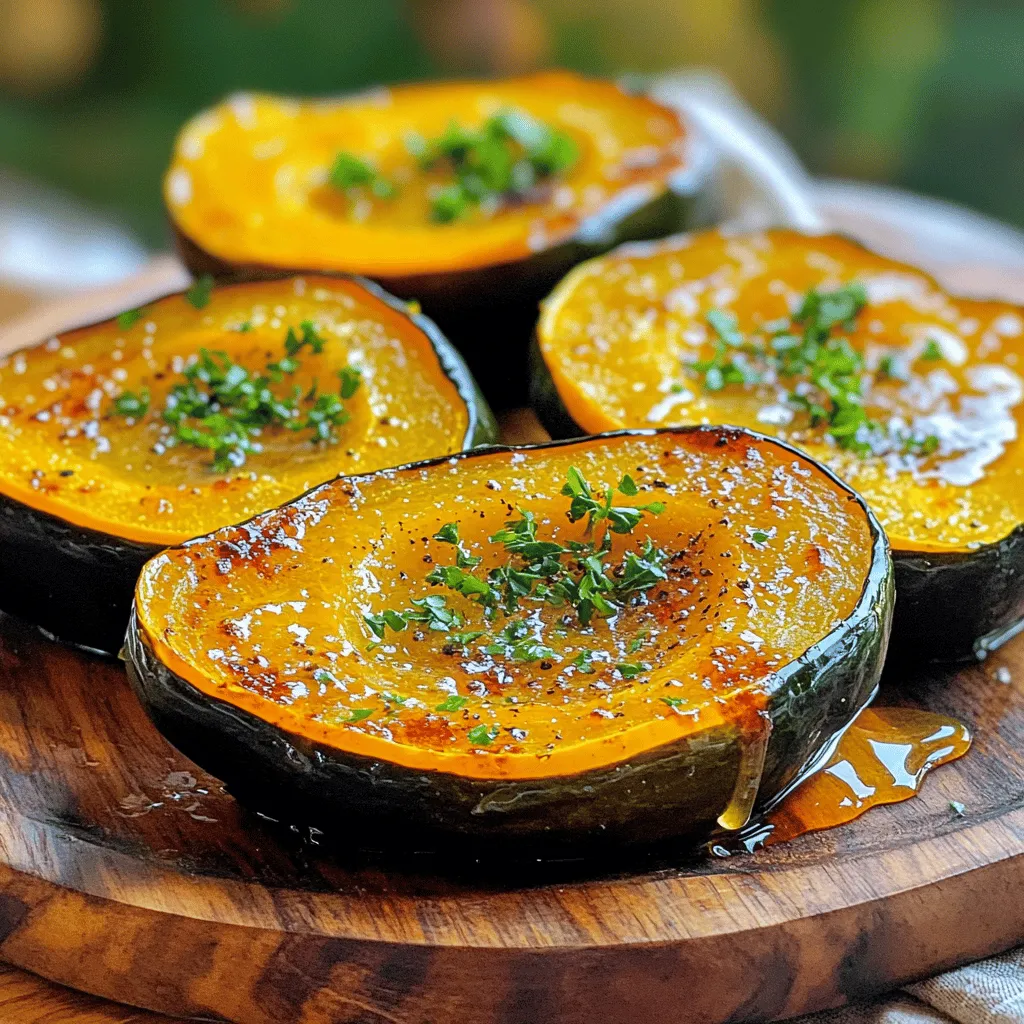 Für dieses Rezept benötigen Sie folgende Hauptzutaten: - 2 mittelgroße Eichelkürbisse, längs halbiert und entkernt - 4 Esslöffel ungesalzene Butter, geschmolzen - 4 Knoblauchzehen, fein gehackt - 2 Esslöffel Honig oder Ahornsirup Die Eichelkürbisse sind der Star des Gerichts. Sie haben einen süßen, nussigen Geschmack. Die Butter bringt Reichtum, während der Knoblauch für viel Aroma sorgt. Honig oder Ahornsirup fügt eine süße Note hinzu, die die Aromen ausgleicht. Die Gewürze bringen das Gericht zum Leben. Hier sind die Gewürze, die Sie brauchen: - 1 Teelöffel getrockneter Thymian - 1 Teelöffel geräuchertes Paprikapulver - Salz und Pfeffer nach Geschmack Der Thymian verleiht einen herben Geschmack. Geräuchertes Paprikapulver fügt Tiefe und eine leichte Rauchnote hinzu. Salz und Pfeffer runden das Aroma ab. Diese Gewürze sind wichtig, um die Süße des Kürbisses zu betonen. Wenn Sie keine bestimmten Zutaten haben, können Sie diese Alternativen verwenden: - Anstelle von Eichelkürbis können Sie Butternut-Kürbis oder Hokkaido verwenden. - Verwenden Sie Olivenöl, wenn Sie keine Butter haben. - Statt Honig können Sie auch Agavendicksaft nehmen. Diese Alternativen ermöglichen es Ihnen, das Gericht nach Ihrem Geschmack anzupassen. Sie können kreativ sein und trotzdem ein köstliches Ergebnis erzielen. Zuerst heizen Sie Ihren Ofen auf 200°C vor. Nehmen Sie zwei Eichelkürbisse. Schneiden Sie sie längs in der Mitte durch und entkernen Sie sie. Legen Sie die Kürbishälften mit der Schnittfläche nach oben auf ein Backblech, das Sie mit Backpapier ausgelegt haben. Dies verhindert, dass der Kürbis anhaftet. Jetzt machen wir die Knoblauchbuttermischung. In einer kleinen Schüssel vermengen Sie 4 Esslöffel geschmolzene Butter mit 4 fein gehackten Knoblauchzehen. Fügen Sie 2 Esslöffel Honig oder Ahornsirup hinzu. Geben Sie 1 Teelöffel getrockneten Thymian und 1 Teelöffel geräuchertes Paprikapulver dazu. Würzen Sie mit Salz und Pfeffer. Rühren Sie alles gut durch, bis die Mischung gleichmäßig aussieht. Bestreichen Sie die Schnittflächen der Kürbisse großzügig mit der Knoblauchbuttermischung. Achten Sie darauf, dass der Knoblauch gleichmäßig verteilt ist. Schieben Sie das Blech in den vorgeheizten Ofen. Rösten Sie die Kürbisse für 30 bis 35 Minuten. Das Fruchtfleisch sollte zart und goldbraun sein. Während des Röstens gießen Sie die verbleibende Knoblauchbutter über die Kürbisse. Nach dem Rösten lassen Sie die Kürbisse kurz abkühlen. Vor dem Servieren können Sie frische, gehackte Petersilie darüber streuen. Um die besten Röstergebnisse zu erzielen, heize deinen Ofen gut vor. 200°C sind ideal. Achte darauf, die Schnittflächen des Eichelkürbisses gleichmäßig mit der Knoblauchbuttermischung zu bestreichen. Das sorgt für einen gleichmäßigen Geschmack. Baste den Kürbis während des Röstens mit der restlichen Butter, um ihn saftig zu halten. So wird das Fruchtfleisch zart und lecker. Du kannst das Rezept leicht anpassen. Füge zum Beispiel geröstete Nüsse oder Feta-Käse hinzu. Diese Zutaten geben dem Gericht eine neue Note. Statt Thymian kannst du Rosmarin oder Oregano verwenden. Wenn du es süßer magst, probiere Zimt oder Muskatnuss. Auch die Verwendung von Kokosöl anstelle von Butter ist möglich. Richte die gerösteten Eichelkürbisse schön an. Serviere sie ganz auf einem Holztablett. Du kannst sie auch auf einzelnen Tellern anrichten. Träufle die übrig gebliebene Knoblauchbutter über die Kürbisse. Das macht das Gericht noch einladender. Frische Petersilie als Garnitur bringt Farbe und Frische. {{image_4}} Wenn Sie Knoblauchbutter-gerösteten Eichelkürbis übrig haben, lassen Sie ihn zuerst abkühlen. Dann legen Sie ihn in einen luftdichten Behälter. So bleibt der Kürbis frisch und lecker. Er kann bis zu drei Tage im Kühlschrank aufbewahrt werden. Zum Wiedererwärmen empfehle ich, den Kürbis im Ofen zu erhitzen. Stellen Sie den Ofen auf 180°C ein. Legen Sie den Kürbis auf ein Backblech und decken Sie ihn mit Alufolie ab. So bleibt er saftig. Erwärmen Sie ihn etwa 15 Minuten lang oder bis er heiß ist. Im Kühlschrank hält der Eichelkürbis etwa drei Tage. Wenn Sie ihn länger aufbewahren möchten, können Sie ihn einfrieren. Wickeln Sie die Portionen gut ein und legen Sie sie in einen Gefrierbehälter. So bleibt der Kürbis bis zu drei Monate frisch. Denken Sie daran, ihn vor dem Essen über Nacht im Kühlschrank auftauen zu lassen. Knoblauchbutter-gerösteter Eichelkürbis ist nicht nur lecker, sondern auch gesund. Eine Portion hat etwa 180 Kalorien. Er enthält viele Ballaststoffe, die gut für die Verdauung sind. Eichelkürbis hat viel Vitamin A, das gut für die Augen ist. Außerdem hat Knoblauch viele Antioxidantien. Diese stärken das Immunsystem und können Entzündungen reduzieren. - Eichelkürbis: reich an Ballaststoffen, Vitamin A und C. - Butter: enthält gesunde Fette, die Energie geben. - Knoblauch: wirkt antibakteriell und unterstützt die Herzgesundheit. - Honig oder Ahornsirup: liefert natürliche Süße und Antioxidantien. - Thymian: hat antioxidative Eigenschaften und kann die Verdauung fördern. Diese Zutaten zusammen machen das Gericht nahrhaft. Sie helfen, den Körper zu stärken und gesund zu bleiben. Wenn du auf Kalorien achtest, kannst du die Butter durch Olivenöl ersetzen. Das gibt auch einen tollen Geschmack. Für eine vegane Variante nimmst du vegane Butter. Du kannst auch den Honig durch Agavendicksaft ersetzen, um es vegan zu halten. Wenn du glutenfrei leben möchtest, brauchst du dir keine Sorgen zu machen. Dieses Rezept ist von Natur aus glutenfrei. Es ist also für viele Diäten geeignet. Eichelkürbis sollte 30 bis 35 Minuten im Ofen geröstet werden. Die genaue Zeit hängt von der Größe ab. Das Fruchtfleisch wird zart und goldbraun, wenn es fertig ist. Ich empfehle, den Kürbis nach 30 Minuten zu prüfen. Wenn er weich ist, ist er bereit. Ja, frischer Knoblauch ist eine großartige Wahl! Verwenden Sie vier gehackte Knoblauchzehen anstelle von Knoblauchpulver. Frischer Knoblauch bringt einen intensiveren Geschmack. Achten Sie darauf, ihn gut zu verteilen, um das beste Aroma zu erzielen. Eichelkürbis passt gut zu vielen Beilagen. Ich empfehle, ihn mit einem grünen Salat oder gebratenem Gemüse zu servieren. Auch Quinoa oder Reis sind tolle Optionen. Diese Beilagen ergänzen den süßen und herzhaften Geschmack des Kürbisses. Knoblauchbutter-gerösteter Eichelkürbis ist einfach und köstlich. Wir haben die Hauptzutaten, Gewürze, Zubereitung und Tipps geteilt. Denken Sie daran, die Röstdauer für besten Geschmack einzuhalten. Experimentieren Sie mit verschiedenen Zutaten und Varianten. Bewahren Sie Reste richtig auf, um nichts zu verschwenden. Diese Speise bietet viele Nährstoffe und passt gut zu vielen Gerichten. Erfreuen Sie sich an Ihrem eigenen leckeren Gericht!