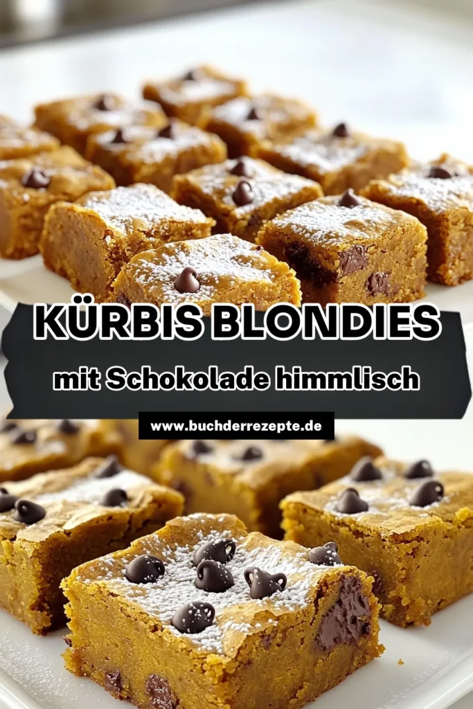 Entdecken Sie das perfekte Rezept für Kürbis Schokoladen Chip Blondies! Diese köstlichen Blondies mit herbstlichem Kürbis und schmelzenden Schokoladenstückchen sind einfach zuzubereiten und ideal für gemütliche Nachmittage. Mit nur wenigen Zutaten und einer Zubereitungszeit von nur 15 Minuten können Sie die perfekten Leckereien zaubern. Klicken Sie jetzt, um das vollständige Rezept zu entdecken und Ihre Freunde zu beeindrucken! #Kürbis #Blondies #Backen #Herbstrezepte