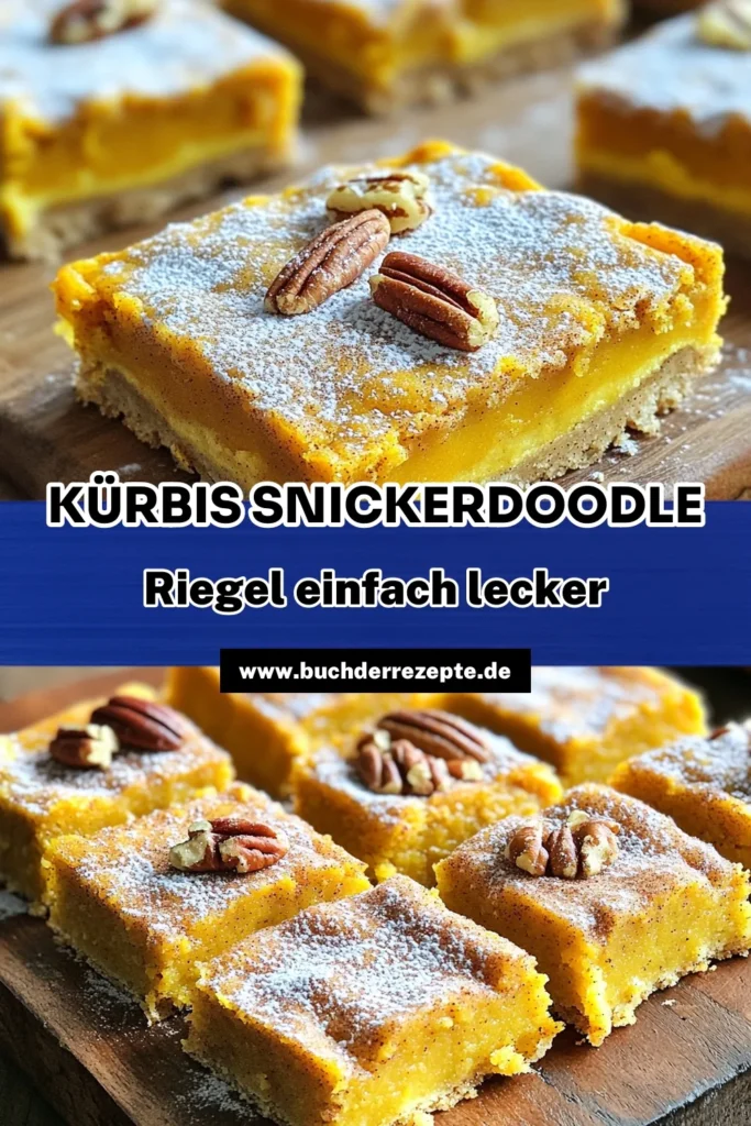 Verwöhnen Sie sich mit unseren köstlichen Kürbisgewürz Snickerdoodle Riegel! Diese leicht zuzubereitenden Riegel kombinieren die besten Aromen des Herbstes und sind perfekt für jeden Anlass. Mit einfachen Zutaten wie Kürbispüree, Zimt und Muskatnuss sind sie ein Genuss für die ganze Familie. Klicken Sie, um das vollständige Rezept zu entdecken und Ihre Backkünste mit diesen unwiderstehlichen Riegeln zu verfeinern!