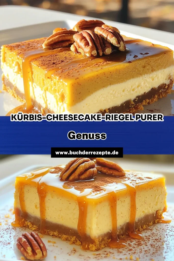 Entdecken Sie das perfekte Herbstdessert mit unseren Kürbis-Cheesecake-Riegeln mit Karamell-Glasur! Diese köstlichen Riegel kombinieren cremigen Frischkäse und Kürbispüree mit einer knusprigen Kruste und einer süßen Karamellsauce. Ideal für jede Feier oder einfach als Leckerbissen zwischendurch. Klicken Sie hier und probieren Sie unser einfaches Rezept selbst aus! #Kürbischeesecake #Herbstrezepte #Dessertideen #Karamell🍰🎃