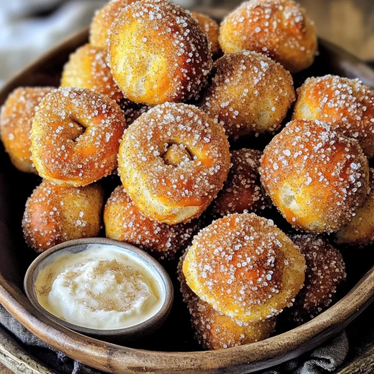 Um die Zimtzucker-Prezelbissen zu machen, brauchst du folgende Hauptzutaten: - 1 Tasse warmes Wasser (43°C - 46°C) - 2 Esslöffel Zucker - 1 Päckchen (2 1/4 Teelöffel) aktive Trockenhefe - 2 1/2 Tassen Weizenmehl (Typ 550) - 1 Teelöffel Salz - 1/4 Tasse Natron - 1/4 Tasse ungesalzene Butter, geschmolzen Diese Zutaten sind wichtig. Das warme Wasser hilft der Hefe zu arbeiten. Zucker nährt die Hefe und sorgt für einen schönen Geschmack. Das Mehl gibt dem Teig Struktur. Für die süße Zimt-Zucker-Mischung benötigst du: - 1/2 Tasse Zucker (zum Wenden) - 2 Teelöffel gemahlener Zimt - Grobes Meersalz zum Bestreuen Die Zimt-Zucker-Mischung macht die Brezeln besonders lecker. Das grobe Meersalz gibt einen tollen Kontrast zur Süße. Wenn du keine der Hauptzutaten hast, gibt es Alternativen: - Anstelle von Weizenmehl kannst du Dinkelmehl verwenden. - Verwende Honig oder Ahornsirup statt Zucker für eine andere Süße. - Anstelle von ungesalzener Butter kann auch Kokosöl genutzt werden. Diese Alternativen bringen neue Geschmäcker in deine Brezeln. Experimentiere, um deine perfekte Mischung zu finden! Um den perfekten Teig für die Zimt-Zucker-Prezelbissen zu machen, fange mit warmem Wasser an. Die Temperatur sollte zwischen 43°C und 46°C liegen. Mische dann 2 Esslöffel Zucker und 1 Päckchen Hefe mit dem Wasser. Lass diese Mischung etwa 5 Minuten ruhen, bis sie schäumt. Das zeigt dir, dass die Hefe aktiv ist. Gib nun 2 1/2 Tassen Weizenmehl und 1 Teelöffel Salz dazu. Vermenge alles gut, bis ein Teig entsteht. Knete den Teig auf einer bemehlten Fläche für etwa 5 Minuten. Der Teig soll weich und elastisch sein. Danach lege ihn in eine gefettete Schüssel. Decke die Schüssel mit einem feuchten Tuch ab. Lass den Teig an einem warmen Ort für etwa 1 Stunde ruhen, bis er doppelt so groß ist. In einem großen Topf bringst du 10 Tassen Wasser zum Kochen. Füge 1/4 Tasse Natron hinzu. Drücke den aufgegangenen Teig vorsichtig zusammen und teile ihn in 8 Stücke. Rolle jedes Stück zu einem langen Strang, etwa 1,5 cm dick. Schneide diese Stränge in kleine Stücke, etwa 1-2 Zoll lang. Gib die Prezelbissen vorsichtig in das kochende Wasser. Blanchiere sie für 30 Sekunden. Verwende einen Schaumlöffel, um sie herauszunehmen, und lege sie auf ein Backblech. Heize deinen Ofen auf 232°C (450°F) vor. Bestreiche die Oberseite der Blanchierten Prezelbissen mit geschmolzener Butter. Bestreue sie anschließend mit grobem Meersalz. Backe die Prezelbissen für 10-12 Minuten, bis sie goldbraun sind. Wenn sie fertig sind, vermische in einer kleinen Schüssel 1/2 Tasse Zucker mit 2 Teelöffeln Zimt. Wende die heißen Prezelbissen sofort in dieser Mischung. Jetzt sind sie bereit zum Genießen! Um den perfekten Teig zu machen, achte auf die Hefe. Sie muss frisch sein. Verwende warmes Wasser, ideal zwischen 43°C und 46°C. Das aktiviert die Hefe gut. Lass die Mischung schäumen. Das zeigt dir, dass die Hefe aktiv ist. Knete den Teig für fünf Minuten. So wird er geschmeidig und elastisch. Decke den Teig mit einem feuchten Tuch ab. Lass ihn an einem warmen Ort aufgehen. Beim Blanchieren der Prezelbissen ist das Natronwasser wichtig. Es gibt den Bissen ihre goldbraune Farbe. Bring zehn Tassen Wasser zum Kochen, dann das Natron hinzufügen. Blanchiere die Bissen nur 30 Sekunden. So bleiben sie weich und lecker. Benutze einen Schaumlöffel, um die Bissen herauszunehmen. Platziere sie vorsichtig auf dem Backblech, damit sie nicht aneinanderkleben. Die Zimt-Zucker-Beschichtung macht die Prezelbissen besonders lecker. Mische 1/2 Tasse Zucker mit 2 Teelöffeln Zimt. Wende die heißen Prezelbissen sofort nach dem Backen in der Mischung. Das sorgt für den besten Geschmack. Du kannst auch etwas Vanille oder Muskatnuss hinzufügen, um neue Aromen zu entdecken. Für eine besondere Note, serviere sie mit einem Dip aus Frischkäse oder Schokolade. {{image_4}} Du kannst einige Zutaten ersetzen, um gesündere Zimt-Zucker-Prezelbissen zu machen. Hier sind einige Ideen: - Vollkornmehl: Verwende Vollkornmehl statt Weizenmehl. Es ist nahrhafter. - Honig oder Agavendicksaft: Nutze Honig oder Agavendicksaft anstelle von Zucker. Das gibt einen süßen Geschmack. - Olivenöl: Ersetze die Butter durch Olivenöl. So wird es gesünder und bleibt saftig. Diese Alternativen machen die Prezelbissen nahrhafter, ohne den Geschmack zu verlieren. Zimt-Zucker-Prezelbissen sind vielseitig. Hier sind einige leckere Abwandlungen: - Karamell: Füge Karamellsauce nach dem Backen hinzu. Das macht sie süßer. - Schokolade: Tauche die fertigen Bissen in geschmolzene Schokolade. Das ist ein wahrer Genuss. - Nüsse oder Mandeln: Streue gehackte Nüsse oder Mandeln über die Zimt-Zucker-Mischung. Das sorgt für Crunch. Diese Abwandlungen lassen sich leicht umsetzen und bringen neuen Geschmack. Du kannst die Aromen der Prezelbissen erweitern. Probiere diese Kombinationen: - Vanille: Füge etwas Vanilleextrakt in den Teig hinzu. Das gibt eine schöne Note. - Kardamom: Mische Kardamom mit dem Zimt für einen besonderen Geschmack. - Zitrusfrüchte: Reibe etwas Zitronen- oder Orangenschale in den Teig. Das macht sie frisch und fruchtig. Mit diesen Kombinationen entdeckst du neue Geschmäcker und machst deine Prezelbissen noch interessanter. Bewahre die Prezelbissen in einem luftdichten Behälter auf. Das hält sie frisch und weich. Lege ein Stück Küchenpapier in den Behälter. So bleibt die Feuchtigkeit erhalten. Stelle den Behälter an einen kühlen Ort, aber nicht im Kühlschrank. Der Kühlschrank kann die Prezelbissen schnell austrocknen. Um die Prezelbissen aufzuwärmen, heize den Ofen auf 180°C vor. Lege die Prezelbissen auf ein Backblech. Decke sie mit Aluminiumfolie ab. So bleiben sie zart. Backe sie 5-7 Minuten. Du kannst sie auch in der Mikrowelle erwärmen. Lege sie für etwa 15-20 Sekunden in die Mikrowelle. Das ist schnell und einfach. Die Prezelbissen sind bei richtiger Lagerung etwa 3-4 Tage haltbar. Wenn du sie länger aufbewahren möchtest, friere sie ein. Wickele jede Prezelbiss in Frischhaltefolie ein. Lege sie dann in einen Gefrierbeutel. So bleiben sie bis zu einem Monat frisch. Wenn du sie essen möchtest, lass sie über Nacht im Kühlschrank auftauen. Zimtzucker-Prezelbissen sind frisch am besten. Du kannst sie in einem luftdichten Behälter lagern. So bleiben sie 2-3 Tage frisch. Bei Raumtemperatur bleiben sie weich. Wenn du sie länger aufbewahren willst, friere sie ein. So halten sie bis zu 3 Monate. Zum Auftauen lege sie einfach für einige Minuten bei Zimmertemperatur. Ja, du kannst den Teig im Voraus machen. Bereite den Teig bis zur ersten Ruhezeit vor. Dann stelle ihn in den Kühlschrank. So kannst du ihn bis zu 24 Stunden aufbewahren. Lass ihn vor der Verwendung auf Zimmertemperatur kommen. So wird der Teig wieder aktiv und lässt sich gut verarbeiten. Zimtzucker-Prezelbissen findest du in vielen Bäckereien oder Cafés. Manche Supermärkte bieten sie ebenfalls an. Wenn du sie frisch genießen willst, ist es am besten, sie selbst zu machen. So kannst du sicher sein, dass sie frisch und köstlich sind. Zusammenfassend haben wir die Zutaten, die Zubereitung und die Lagerung der Zimtzucker-Soft-Prezelbissen besprochen. Mit unseren Tipps gelingt dir der perfekte Teig und das Blanchieren. Du kannst auch kreative Variationen ausprobieren, um den Geschmack zu verändern. Denke an die Aufbewahrung, damit die Prezelbissen frisch bleiben. Nutze diese Informationen, um deine eigenen köstlichen Prezelbissen zu machen und Freude beim Backen zu haben!