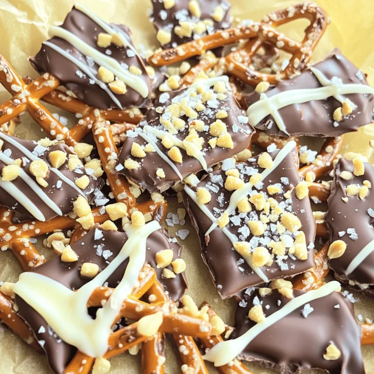 - 2 Tassen Brezelstangen - 1 Tasse halbherbe Schokoladenstückchen - 1 Tasse weiße Schokoladenstückchen - 1/2 Tasse gehackte Erdnüsse (oder Nüsse nach Wahl) - 1/4 Tasse Meersalz - 1/2 Tasse Karamellsauce (optional) - Backblech - Backpapier - Mikrowellengeeignete Schüssel Die Zutaten für die Schokoladenüberzogene Brezelrinde sind einfach und lecker. Zuerst benötigst du Brezelstangen. Sie geben der Rinde Knusprigkeit. Dann kommen die Schokoladenstückchen. Halbdunkle Schokolade sorgt für eine schöne Balance. Die weiße Schokolade bringt Süße. Zusätzlich kannst du gehackte Erdnüsse hinzufügen. Diese Nüsse geben einen tollen Crunch. Meersalz bringt den Geschmack der Schokolade hervor. Du kannst auch Karamellsauce verwenden, wenn du es süßer magst. Für die Zubereitung brauchst du nur ein Backblech, Backpapier und eine mikrowellengeeignete Schüssel. Diese Utensilien helfen dir, die Rinde einfach zu machen. Das Backpapier verhindert, dass die Rinde kleben bleibt. Mit diesen Zutaten und Utensilien bist du bereit, einen köstlichen Snack zu zaubern! - Lege ein Backblech mit Backpapier aus. Das hilft, die Rinde später einfach zu lösen. - Zerbrich die Brezelstangen in kleine Stücke. Die Stücke sollten etwa 2-5 cm lang sein. So bekommst du eine schöne Textur. - Schmelze die halbherben Schokoladenstückchen in einer mikrowellengeeigneten Schüssel. Erwärme die Schokolade in 30-Sekunden-Intervallen. Rühre nach jedem Intervall gut um. So wird die Schokolade glatt. - Schmelze die weißen Schokoladenstückchen auf die gleiche Weise. Auch hier ist es wichtig, regelmäßig zu rühren. - Gieße die geschmolzene dunkle Schokolade über die Brezelstücke. Mische alles gut. Die Brezeln sollten gleichmäßig mit der Schokolade überzogen sein. - Verteile die Mischung gleichmäßig auf dem Backblech. Achte darauf, dass sie eine einzige Schicht bildet. - Sobald die dunkle Schokolade verteilt ist, träufle die weiße Schokolade darüber. Du kannst dies mit einer Gabel oder einem Spritzbeutel machen. - Streue die gehackten Erdnüsse und das Meersalz gleichmäßig über die warme Schokolade. Dies gibt zusätzlichen Geschmack. - Wenn du magst, träufle Karamellsauce über die Mischung. Das macht die Rinde noch süßer. - Stelle das Backblech in den Kühlschrank. Lass die Rinde dort für etwa 30 Minuten aushärten. - Wenn die Schokolade fest ist, breche die Rinde in Stücke. Du kannst sie sofort servieren oder in einem luftdichten Behälter aufbewahren. Um die Schokolade richtig zu schmelzen, benutze eine mikrowellengeeignete Schüssel. Wärme die Schokolade in 30-Sekunden-Intervallen. Rühre nach jeder Runde um. So wird die Schokolade gleichmäßig weich und klumpenfrei. Klumpen können entstehen, wenn die Schokolade zu schnell erhitzt wird. Sei geduldig und achte auf die Temperatur. Du kannst verschiedene Schokoladensorten verwenden. Zartbitter, Vollmilch oder weiße Schokolade passen gut. Für einen besonderen Kick, probiere auch aromatisierte Schokoladen. Toppings machen den Snack aufregend. Nutze M&Ms, Kokosraspeln oder sogar getrocknete Früchte. Die Auswahl ist riesig! Präsentiere die Brezelrinde auf einem dekorativen Teller. Das Auge isst mit! Garniere sie mit zusätzlichen Nüssen oder etwas Meersalz. Karamellsauce ist ein tolles Begleitelement. Stelle sie in einem kleinen Schälchen dazu. So kann jeder nach Belieben dippen. {{image_4}} Du kannst verschiedene Schokoladen verwenden. Zartbitterschokolade bietet einen intensiven Geschmack. Vollmilchschokolade ist süßer und cremiger. Beide Sorten harmonieren gut mit Brezeln. Weiße Schokolade ist eine tolle Wahl. Sie bringt einen sanften Vanillegeschmack. Ihre Süße ergänzt die Salzigkeit der Brezeln perfekt. Die Toppings sind wichtig. Du kannst Erdnüsse verwenden, aber auch andere Nüsse sind lecker. Mandeln oder Walnüsse bringen einen neuen Crunch. Für eine gesündere Option füge getrocknete Früchte hinzu. Getrocknete Cranberries sind süß und fruchtig. Sie passen gut zu Schokolade und Brezeln. Wenn du auf Zucker achtest, verwende zuckerfreie Schokoladenstückchen. Diese schmecken toll und sind gesünder. Für glutenfreie Optionen kannst du glutenfreie Brezeln nutzen. So bleibt der Snack für alle zugänglich. Genieß die Vielfalt und passe das Rezept deinen Vorlieben an. Um die Schokoladenüberzogene Brezelrinde frisch zu halten, bewahre sie in einem luftdichten Behälter auf. So bleibt die Rinde knusprig. Du kannst die Rinde bei Raumtemperatur lagern, solange die Luftfeuchtigkeit niedrig ist. Wenn es warm ist, ist der Kühlschrank die bessere Wahl. Die Kälte hilft, die Schokolade fest zu halten und verhindert das Schmelzen. Die Rinde bleibt etwa zwei Wochen frisch, wenn sie richtig gelagert wird. Achte darauf, sie nicht zu lange stehen zu lassen, da die Textur sich ändern kann. Wenn du Reste hast, kannst du sie wiederverwenden. Füge sie zu Joghurt oder Müsli hinzu oder genieße sie als Snack. Um Schokoladenüberzogene Brezelrinde zu machen, folge diesen Schritten: 1. Lege ein Backblech mit Backpapier aus. 2. Zerbreche die Brezelstangen in kleine Stücke, etwa 2-5 cm lang. 3. Schmelze die halbherben Schokoladenstückchen in der Mikrowelle. Mache das in 30-Sekunden-Intervallen und rühre gut um. 4. Gieße die geschmolzene Schokolade über die Brezelstücke. Mische alles gut. 5. Verteile die Mischung gleichmäßig auf dem Backblech. 6. Schmelze die weißen Schokoladenstückchen und träufle sie über die Brezel-Mischung. 7. Streue die gehackten Erdnüsse und das Meersalz darüber. 8. Träufle die Karamellsauce, wenn du möchtest. 9. Stelle das Backblech für 30 Minuten in den Kühlschrank. 10. Breche die Rinde in Stücke und genieße sie. Ja, du kannst andere Schokoladensorten verwenden. Hier sind einige gute Optionen: - Vollmilchschokolade für eine süßere Note. - Zartbitterschokolade für einen intensiveren Geschmack. - Weiße Schokolade für eine cremige Textur. Jede Sorte bringt einen eigenen Geschmack, also experimentiere ruhig! Die Schokoladenüberzogene Brezelrinde bleibt gut, wenn du sie richtig lagerst. Hier sind einige Tipps: - Bewahre die Rinde in einem luftdichten Behälter auf. - Kühl lagern, besonders in warmen Monaten. - So bleibt die Rinde frisch für etwa 2-3 Wochen. Wenn du die Rinde richtig lagerst, bleibt sie lange lecker! Die Schokoladenüberzogene Brezelrinde ist einfach zuzubereiten. Wir haben die wichtigsten Zutaten wie Brezelstangen und Schokolade betrachtet. Die Anleitung hilft dir, von der Zubereitung bis zur Lagerung nichts zu vergessen. Variationen der Rinde bieten dir viele Möglichkeiten, kreativ zu sein. Diese süß-salzige Kombination wird deine Gäste begeistern. Viel Spaß beim Ausprobieren und Genießen dieser Leckerei!