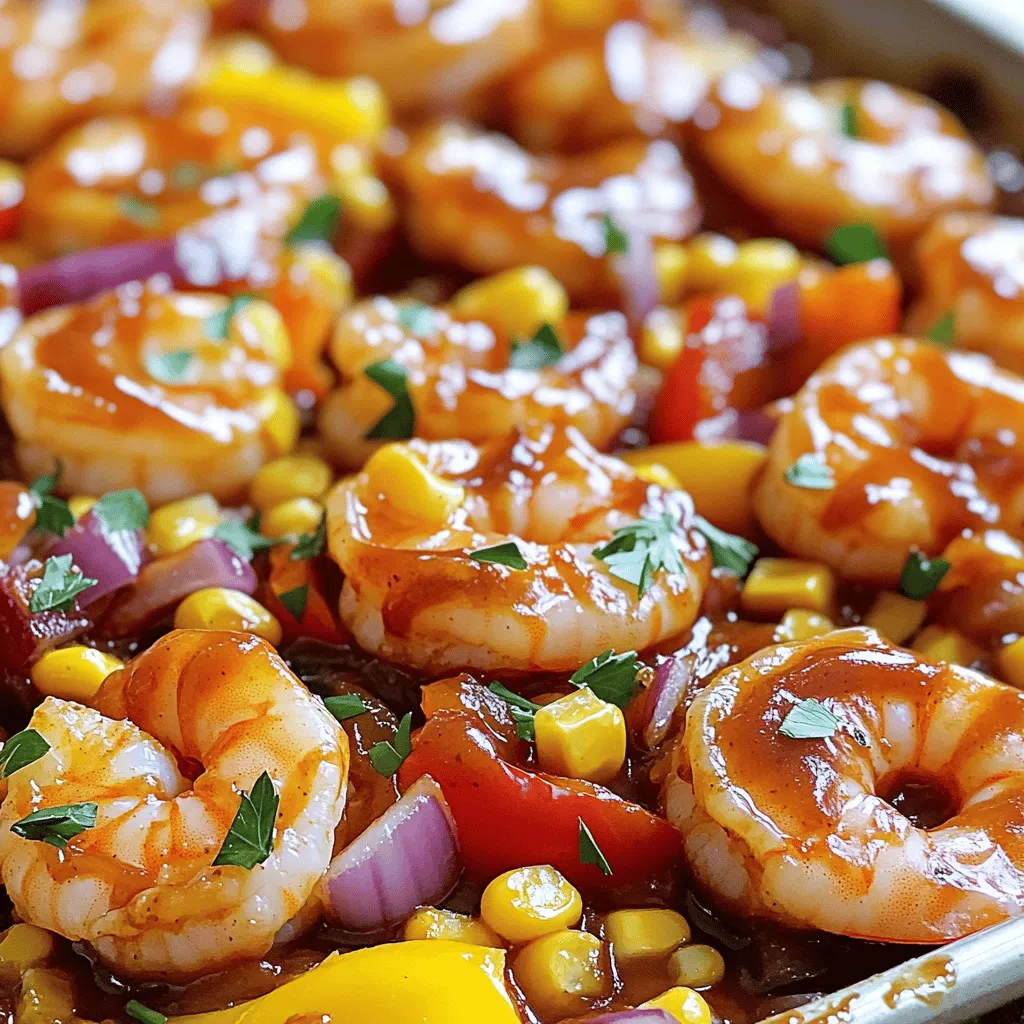 - 450 g große Garnelen, geschält und entdarmt - 4 Maiskolben, geschält und in Dritteln geschnitten - 1 rote Paprika, gewürfelt - 1 gelbe Paprika, gewürfelt - 1 kleine rote Zwiebel, gewürfelt Die Hauptzutaten machen dieses Gericht frisch und bunt. Garnelen sind zart und proteinreich. Mais bringt Süße und eine schöne Textur. Die Paprika und Zwiebel sorgen für Farbe und Geschmack. Die Kombination ergibt ein leckeres, gesundes Essen. - 60 ml BBQ-Sauce (Ihre Lieblingsmarke) - 30 ml Olivenöl - 1 Teelöffel Knoblauchpulver - 1 Teelöffel geräuchertes Paprikapulver - Salz und Pfeffer nach Geschmack Gewürze sind der Schlüssel zu jedem Gericht. Die BBQ-Sauce gibt dem Essen einen rauchigen und süßen Geschmack. Olivenöl hilft, die Zutaten zu verbinden und macht sie saftig. Knoblauchpulver und geräuchertes Paprikapulver bringen eine tolle Tiefe. Vergessen Sie nicht, mit Salz und Pfeffer abzuschmecken. - Frische Petersilie, gehackt Die frische Petersilie macht das Gericht lebendig. Sie bringt frischen Geschmack und schöne Farbe. Ein wenig Grün auf dem Teller sieht appetitlich aus. Es ist der letzte Schliff, um Ihre BBQ Garnelen und Mais zu perfektionieren. Heize zuerst den Ofen auf 200 °C vor. Dies hilft, die Garnelen und das Gemüse gleichmäßig zu garen. Lege dann ein großes Backblech mit Backpapier aus. Das macht die Reinigung später leichter und verhindert, dass die Mischung anklebt. Nimm eine große Schüssel und füge die geschälten Garnelen, die Maiskolben, die gewürfelte rote und gelbe Paprika sowie die rote Zwiebel hinzu. Diese Mischung sorgt für tolle Farben und frische Aromen. Beträufle die Mischung mit 30 ml Olivenöl und 60 ml deiner Lieblings-BBQ-Sauce. Füge dann 1 Teelöffel Knoblauchpulver und 1 Teelöffel geräuchertes Paprikapulver hinzu. Vergiss nicht, mit Salz und Pfeffer abzuschmecken. Vermenge alles gut, bis die Garnelen und das Gemüse gleichmäßig bedeckt sind. Verteile die Mischung gleichmäßig auf dem vorbereiteten Backblech. Achte darauf, dass die Garnelen und das Gemüse nicht übereinander liegen. Backe das Ganze im Ofen für 15 bis 20 Minuten. Überprüfe, ob die Garnelen rosa und undurchsichtig sind. Der Mais sollte zart sein. Nimm das Blech aus dem Ofen und lass es einige Minuten abkühlen. Vor dem Servieren garniere das Gericht mit frischer Petersilie. Diese Schritte machen das Gericht lecker und ansprechend! Um die Garnelen richtig zuzubereiten, achte auf die Größe. Große Garnelen sind ideal, weil sie saftig bleiben. Du solltest sie auch nicht zu lange kochen. Wenn sie rosa und undurchsichtig sind, sind sie perfekt. Überkochen macht sie zäh. Eine gute Zeit ist etwa 15 Minuten im Ofen. Du kannst das Rezept leicht anpassen. Füge zum Beispiel Zucchini oder Brokkoli hinzu. Diese Gemüsesorten passen gut zu Garnelen und Mais. Auch andere Saucen sind möglich, wie eine scharfe Sauce oder Honig-Senf. Das gibt deinem Gericht eine neue Note. Als Beilage passen frischer Salat oder Reis sehr gut. Du kannst das Gericht auf einem großen Teller anrichten. Garnieren mit frischen Kräutern und Zitronenscheiben macht es noch ansprechender. Achte darauf, die Farben der Zutaten zu zeigen. Das sieht nicht nur gut aus, sondern macht auch Appetit! {{image_4}} Um die Blech-Pfannen BBQ Garnelen und Mais aufzubewahren, lege die Reste in einen luftdichten Behälter. Stelle sicher, dass die Mischung abgekühlt ist, bevor du sie lagerst. Im Kühlschrank bleibt das Gericht frisch für bis zu drei Tage. Achte darauf, die Garnelen nicht länger als nötig aufzubewahren, da sie sonst ihren Geschmack verlieren. Wenn du die Reste aufwärmen möchtest, benutze den Ofen oder die Mikrowelle. Im Ofen kannst du die Mischung in einer Auflaufform bei 180 °C für etwa 10 Minuten erwärmen. So bleibt die Textur schön. In der Mikrowelle erwärmst du die Portionen in kurzen Intervallen von 30 Sekunden, bis sie warm sind. Achte darauf, die Mischung nicht zu überhitzen, da die Garnelen dann zäh werden können. Die Haltbarkeit der Blech-Pfannen BBQ Garnelen beträgt etwa drei Tage im Kühlschrank. Bei richtiger Lagerung behält das Gericht seinen Geschmack, aber nach drei Tagen kann der Geschmack nachlassen. Wenn du das Gericht länger aufbewahren möchtest, friere es in einem luftdichten Behälter ein. So bleibt es für bis zu drei Monate frisch. Ja, du kannst dieses Rezept leicht vegetarisch machen. Statt Garnelen kannst du Kichererbsen verwenden. Das gibt dir eine gute Proteinquelle. Du kannst auch Tofu nutzen, um eine schöne Textur zu erhalten. Für zusätzlichen Geschmack kannst du das Gemüse wie Paprika und Zwiebel umso mehr würzen. Experimentiere mit verschiedenen Gewürzen, um die Aromen zu verstärken. Die Zubereitung ist schnell und einfach. Du benötigst etwa 10 Minuten, um alles vorzubereiten. Das Backen dauert dann 15 bis 20 Minuten. Insgesamt bist du in etwa 30 Minuten fertig. Das ist perfekt, wenn du wenig Zeit hast. Es gibt viele leckere Beilagen, die gut zu diesem Gericht passen. Reis ist eine tolle Option. Er nimmt die Aromen gut auf. Du kannst auch einen frischen Salat dazu machen. Ein grüner Salat mit einem leichten Dressing passt gut. Auch knuspriges Brot eignet sich gut, um die BBQ-Sauce aufzutunken. Eine Portion dieses leckeren Blech-Pfannen BBQ Garnelen & Mais Auflaufs hat etwa 300 Kalorien. Diese Zahl kann leicht variieren, abhängig von der verwendeten BBQ-Sauce und der Menge an Olivenöl. Es ist eine gute Idee, die Zutaten zu messen, um die Kalorienzahl genau zu berechnen. Hier sind die Makronährstoffe im Detail: - Fette: Ca. 10 g - Kohlenhydrate: Ca. 30 g - Proteine: Ca. 25 g Die Fette stammen hauptsächlich aus dem Olivenöl und den Garnelen. Die Kohlenhydrate kommen vom Mais und den Paprika. Die Garnelen bieten eine großartige Proteinquelle, die wichtig für den Muskelaufbau ist. Diese Zutaten bieten viele gesundheitliche Vorteile: - Garnelen: Sie sind reich an Proteinen und enthalten wenig Fett. Garnelen sind auch eine gute Quelle für Omega-3-Fettsäuren, die gut für das Herz sind. - Gemüse: Paprika und Zwiebeln sind voll von Vitaminen und Antioxidantien. Sie helfen, das Immunsystem zu stärken und die Haut gesund zu halten. Mais liefert Ballaststoffe, die gut für die Verdauung sind. Mit diesem Gericht erhältst du nicht nur einen köstlichen Geschmack, sondern auch viele Nährstoffe für eine gesunde Ernährung. In diesem Artikel haben wir die besten Zutaten für ein leckeres Gericht mit Garnelen besprochen. Du hast gelernt, wie man sie perfekt zubereitet und welche Gewürze dazu passen. Wir haben auch Tipps zur Lagerung und Aufwärmung gegeben. Vergiss nicht, auch Variationen auszuprobieren und das Gericht schön zu präsentieren. So wird jedes Essen zum Genuss. Achte auf die frischen Zutaten und die richtige Zubereitung. Damit gelingt dir jedes Mal ein tolles Gericht!