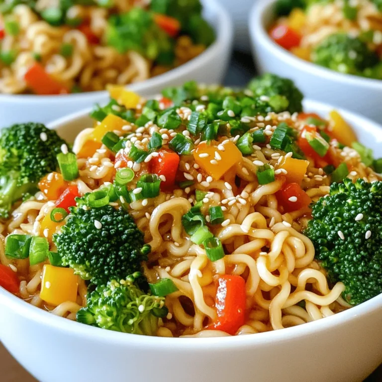 Um deine Sweet Chili Garlic Ramen Bowls zuzubereiten, brauchst du: - 4 Packungen Instant-Ramen-Nudeln (Würzmischungen wegwerfen) - 1 Esslöffel Sesamöl - 1 Esslöffel frischer Ingwer, fein gehackt - 4 Knoblauchzehen, fein gehackt - 2 Esslöffel süße Chilisauce - 2 Tassen Gemüsebrühe - 1 Tasse Brokkoli-Röschen - 1 Tasse in Scheiben geschnittene Paprika (rot und gelb) - 1 Tasse geraspelte Karotten - 1 Esslöffel Sojasauce - 1 Teelöffel Limettensaft - 2 Frühlingszwiebeln, gehackt (zum Garnieren) - Sesamsamen (zum Garnieren) Frische Zutaten machen einen großen Unterschied. Achte auf: - Gemüse: Wähle leuchtende Farben und knackige Texturen. - Knoblauch: Suche feste Knollen ohne Flecken oder Schimmel. - Ingwer: Der Ingwer sollte fest und schwer sein, mit glatter Haut. - Frühlingszwiebeln: Sie sollten grün und knackig sein, ohne braune Stellen. Du kannst Zutaten leicht anpassen: - Ramen-Nudeln: Verwende auch andere Nudelsorten wie Udon oder Soba. - Gemüse: Nimm das Gemüse, das du magst. Zucchini oder Erbsen sind toll. - Süße Chilisauce: Mische etwas Honig mit Sambal Oelek für einen ähnlichen Geschmack. - Sojasauce: Verwende Tamari für eine glutenfreie Option. Mit diesen Zutaten und Tipps bereitest du leckere Ramen zu! Zuerst kochen Sie die Ramen-Nudeln. Folgen Sie den Anweisungen auf der Verpackung. Ich empfehle, die Nudeln kurz vor der vollständigen Garzeit abzuseihen. So bleiben sie al dente. Lassen Sie sie dann beiseite. Erhitzen Sie das Sesamöl in einem großen Topf. Stellen Sie die Hitze auf mittel. Fügen Sie den gehackten Ingwer hinzu. Nach einer Minute geben Sie den Knoblauch dazu. Rühren Sie gut um, bis es duftet. Dies gibt den Ramen einen tollen Geschmack. Gießen Sie die Gemüsebrühe in den Topf. Lassen Sie sie zum Köcheln bringen. Jetzt kommt das Gemüse dazu: Brokkoli, Paprika und Karotten. Kochen Sie alles für 3 bis 4 Minuten. Es sollte zart, aber bissfest sein. Fügen Sie nun die Ramen-Nudeln, die süße Chilisauce, Sojasauce und Limettensaft hinzu. Mischen Sie alles vorsichtig. Lassen Sie es für 1 bis 2 Minuten weiterkochen. Schmecken Sie die Ramen ab und passen Sie die Gewürze nach Ihrem Geschmack an. Servieren Sie die Ramen heiß. Garnieren Sie mit Frühlingszwiebeln und Sesamsamen. Um perfekte Ramen zu machen, achte darauf, die Nudeln nicht zu lange zu kochen. Sie sollten al dente bleiben. Wenn du sie zu weich kochst, werden sie matschig. Halte dich an die Anweisungen auf der Verpackung, aber nimm sie 1-2 Minuten früher vom Herd. So garen sie im Topf weiter und bleiben bissfest. Die süße Chilisauce gibt den Ramen viel Geschmack. Du kannst die Menge nach deinem eigenen Geschmack anpassen. Wenn du es schärfer magst, füge mehr hinzu. Sojasauce bringt eine salzige Note. Ein Spritzer Limettensaft bringt Frische. Probiere die Mischung und passe sie an. Jeder hat einen anderen Geschmack, also scheue dich nicht, kreativ zu sein! Die Präsentation macht viel aus! Verwende tiefe, weiße Schalen, um die bunten Zutaten zu zeigen. Nach dem Servieren kannst du die Ramen mit Frühlingszwiebeln und Sesamsamen garnieren. Das gibt nicht nur Farbe, sondern auch Textur. Ein schöner Anblick regt den Appetit an und macht das Essen noch mehr Freude. {{image_4}} Um Sweet Chili Garlic Ramen Bowls vegan oder vegetarisch zu machen, können Sie einige einfache Änderungen vornehmen. Statt Gemüsebrühe, verwenden Sie eine pflanzliche Brühe. Für den zusätzlichen Geschmack können Sie auch hausgemachte Brühe verwenden. Fügen Sie mehr Gemüse hinzu, wie Zucchini oder Spinat, um das Gericht zu bereichern. Sojasauce ist oft vegan, aber prüfen Sie das Etikett, um sicherzugehen. Wenn Sie mehr Protein hinzufügen möchten, sind Tofu und Hähnchen großartige Optionen. Tofu lässt sich leicht marinieren und anbraten. Schneiden Sie es in Würfel und braten Sie es in der Pfanne, bis es goldbraun ist. Für Hähnchen, verwenden Sie vorgekochtes, gewürztes Hähnchen. Fügen Sie es einfach beim Mischen der Ramen hinzu. So erhalten Sie eine herzhaftere Mahlzeit, die sättigender ist. Die Auswahl des Gemüses kann das Gericht stark verändern. Sie können Brokkoli, Paprika und Karotten ersetzen oder ergänzen. Probieren Sie Erbsen, Champignons oder Bohnen aus. Verwenden Sie grünen Spargel für einen frischen, knackigen Biss. Je bunter Ihr Gemüse ist, desto schöner wird Ihr Gericht. Spielen Sie mit der Textur, indem Sie sowohl weiches als auch knackiges Gemüse verwenden. Um die Ramen-Schalen richtig zu lagern, lassen Sie sie zuerst abkühlen. Füllen Sie die Ramen in einen luftdichten Behälter. Stellen Sie sicher, dass das Gemüse gleichmäßig verteilt ist. Lagern Sie die Schalen im Kühlschrank. So bleiben sie frisch und lecker für bis zu drei Tage. Wenn Sie Ramen aufwärmen, geben Sie sie in einen Topf. Fügen Sie ein wenig Wasser oder Brühe hinzu. So bleiben die Nudeln nicht trocken. Erhitzen Sie alles bei mittlerer Hitze. Rühren Sie regelmäßig um, bis alles heiß ist. Sie können auch die Mikrowelle verwenden. Stellen Sie die Schüssel abgedeckt für 2-3 Minuten ein. Einige Zutaten halten länger als andere. Die Ramen-Nudeln sind trocken und können lange lagern. Frisches Gemüse wie Brokkoli und Paprika sollten innerhalb von 3-5 Tagen verwendet werden. Sojasauce und süße Chilisauce sind lange haltbar. Lagern Sie diese in der Speisekammer oder im Kühlschrank. Die Vorbereitungen für die Ramen-Schalen dauern etwa 10 Minuten. In dieser Zeit kannst du alle Zutaten schneiden und bereitstellen. Während die Nudeln kochen, kannst du das Gemüse anbraten. So sparst du Zeit und alles ist frisch. Ja, du kannst die Ramen-Nudeln im Voraus kochen. Koche sie jedoch nur bis sie fast gar sind. Sie garen später im Gemüse und der Brühe weiter. So bleiben die Nudeln bissfest und lecker. Die Ramen-Schalen passen gut zu verschiedenen Beilagen. Hier sind einige Ideen: - Frische Frühlingsrollen - Gedämpfte Dumplings - Ein leichter Salat mit Sesamdressing - Gegrillte Garnelen oder Tofu Diese Beilagen ergänzen die Aromen der Ramen und bringen Abwechslung auf den Tisch. In diesem Artikel haben wir die wichtigen Zutaten für leckere Ramen besprochen. Du weißt jetzt, wie du frische Zutaten auswählst und Alternativen findest. Wir haben die Schritt-für-Schritt-Anleitung für die Zubereitung zusammengefasst. Tipps helfen dir, Fehler zu vermeiden und die perfekte Präsentation zu erreichen. Denk daran, du kannst die Ramen nach deinem Geschmack anpassen. Mit der richtigen Lagerung bleiben sie frisch. Probiere neue Variationen aus. So machst du jede Schüssel einzigartig und lecker!