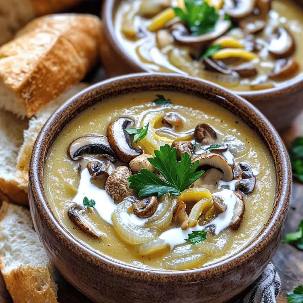 - 450 g gemischte Wildpilze (Shiittake, Austernpilze, Crimini), in Scheiben geschnitten - 1 mittlere gelbe Zwiebel, gewürfelt - 3 Knoblauchzehen, fein gehackt Die Hauptzutaten machen die Suppe besonders. Wildpilze bringen einen reichen, erdigen Geschmack. Shiittake, Austernpilze und Crimini sind ideal. Diese Pilze bieten verschiedene Texturen und Aromen. Die Zwiebel gibt eine süße Basis, während der Knoblauch für einen leckeren Duft sorgt. - 1 Liter Gemüsebrühe - 240 ml Sahne oder Kokoscreme - 2 Esslöffel Olivenöl Gemüsebrühe ist die Seele der Suppe. Sie sorgt für Tiefe und Geschmack. Sahne oder Kokoscreme macht die Suppe cremig. Olivenöl bringt gesunde Fette und Geschmack. Diese Flüssigkeiten und Gewürze sind wichtig für das Gesamtbild. - 1 Teelöffel getrockneter Thymian - 1 Teelöffel getrockneter Rosmarin - 2 Esslöffel frische Petersilie, gehackt (zur Garnierung) Die Kräuter bringen frische Aromen. Thymian und Rosmarin sind perfekt für Pilzgerichte. Sie ergänzen die erdigen Noten der Pilze. Petersilie sorgt für eine schöne Garnitur und frische Farbe. Diese Zutaten sind der Schlüssel zum Erfolg. Zuerst schneidest du die Zwiebel in kleine Würfel. Das macht die Suppe geschmackvoller. Dann nimmst du die Knoblauchzehen und hackst sie fein. Der Knoblauch bringt den köstlichen Geschmack. Jetzt ist es an der Zeit, die Pilze in dünne Scheiben zu schneiden. Du kannst Shiittake, Austernpilze oder Crimini verwenden. Diese Pilze geben der Suppe den herzhaften Charakter. Erhitze das Olivenöl in einer großen Pfanne bei mittlerer Hitze. Gib die gewürfelte Zwiebel hinein und brate sie 3 bis 4 Minuten, bis sie glasig ist. Das sorgt für ein tolles Aroma. Danach füge den gehackten Knoblauch hinzu. Brate ihn für eine weitere Minute, bis er duftet. So entfaltet der Knoblauch seinen vollen Geschmack. Übertrage nun die angebratenen Zwiebeln und den Knoblauch in den Slow Cooker. Füge die geschnittenen Pilze hinzu. Gieße die Gemüsebrühe darüber. Dann kommen der Thymian, der Rosmarin und optional der Balsamico-Essig dazu. Würze die Mischung mit Salz und Pfeffer nach Geschmack. Decke den Slow Cooker ab und koche die Suppe. Auf niedriger Stufe dauert es 6 bis 8 Stunden, auf hoher Stufe 3 bis 4 Stunden. Wenn die Suppe fertig ist, püriere sie leicht mit einem Pürierstab. So wird sie cremig, aber du behältst einige Pilzstücke für die Textur. Serviere die Suppe heiß und garniere sie mit frisch gehackter Petersilie. Du kannst auch einen kleinen Schuss Sahne darüber träufeln. Das sieht toll aus und schmeckt köstlich. - Sahne oder Kokoscreme variieren: Du kannst die Konsistenz deiner Suppe leicht ändern. Verwende Sahne für eine reichhaltige Note. Für eine milchfreie Option nimm Kokoscreme. So erhält die Suppe einen leicht süßlichen Geschmack. - Würzen anpassen: Sei kreativ mit den Gewürzen. Probiere mehr Thymian oder Rosmarin aus. Du kannst auch etwas mehr Salz oder Pfeffer hinzufügen. - Balsamico-Essig hinzufügen: Ein Esslöffel Balsamico-Essig kann die Aromen toll heben. Er bringt eine süß-saure Tiefe, die die Pilze noch besser zur Geltung bringt. - Frische Kräuter verwenden: Frische Kräuter wie Petersilie oder Schnittlauch machen einen großen Unterschied. Sie bringen Frische und Farbe in deine Suppe. - Mit knusprigem Brot servieren: Diese Suppe schmeckt hervorragend mit knusprigem Brot. Du kannst Baguette oder Ciabatta verwenden. Das Brot eignet sich perfekt zum Dippen und macht das Gericht herzhaft. - Präsentationstipps für ein elegantes Gericht: Schöpfe die Suppe in schöne Schalen. Ein kleiner Schuss Sahne oben drauf sorgt für einen eleganten Look. Garniere mit frischen Kräutern für den letzten Schliff. {{image_4}} Für eine milchfreie Variante der Suppe benutze Kokoscreme. Diese gibt der Suppe eine cremige Textur und einen leichten Geschmack. Du kannst auch pflanzliche Sahne verwenden. Diese Optionen sind perfekt für Veganer oder Menschen mit Laktoseintoleranz. Füge Wurzelgemüse wie Karotten oder Sellerie hinzu. Diese bringen zusätzliche Süße und Nährstoffe. Du kannst auch Bohnen oder Linsen einmischen. Diese Zutaten geben der Suppe mehr Protein und machen sie sättigender. Wenn du es würziger magst, füge Chili oder Paprika hinzu. Diese bringen einen tollen Kick in die Suppe. Speck oder Schinken sind ebenfalls eine gute Wahl. Sie geben einen herzhaften Geschmack und machen die Suppe noch leckerer. Um die Suppe frisch zu halten, stelle sie in den Kühlschrank. Verwende dafür geeignete Behälter. Ich empfehle luftdichte Behälter oder Glasgefäße. So bleibt die Suppe länger lecker. Achte darauf, die Suppe abzukühlen, bevor du sie lagerst. Wenn du die Suppe länger aufbewahren möchtest, friere sie ein. Fülle die Suppe in spezielle Gefrierbeutel oder Behälter. Lasse etwas Platz, damit die Suppe sich ausdehnen kann. Nach dem Auftauen erwärmst du die Suppe langsam. Du kannst sie in einem Topf oder in der Mikrowelle aufwärmen. Im Kühlschrank bleibt die Suppe etwa 3 bis 4 Tage frisch. Im Gefrierfach hält sie bis zu 3 Monate. Achte auf Anzeichen von Verderb, wie einen seltsamen Geruch oder eine veränderte Farbe. Wenn du unsicher bist, schmecke einen kleinen Löffel. Sicherheit geht vor, also im Zweifelsfall wegwerfen! Du kannst die Suppe bis zu fünf Tage im Kühlschrank aufbewahren. Achte darauf, sie in einem luftdichten Behälter zu lagern. Wenn du die Suppe länger aufbewahren möchtest, friere sie ein. Die Suppe bleibt im Gefrierfach bis zu drei Monate frisch. Stelle sicher, dass du sie in portionsgerechte Behälter abfüllst, um das Auftauen zu erleichtern. Ja, du kannst frische Pilze verwenden! Frische Pilze bieten einen tollen Geschmack. Sie sind oft saftiger und haben eine bessere Textur. Achte darauf, die Pilze gut zu reinigen, bevor du sie schneidest. Shiittake, Austernpilze oder Crimini sind hervorragende Optionen. Wenn du frische Pilze verwendest, reduziere die Kochzeit um etwa eine Stunde. Ja, die Suppe kann glutenfrei sein. Achte darauf, eine glutenfreie Gemüsebrühe zu wählen. Die anderen Zutaten sind schon glutenfrei. Du kannst auch glutenfreie Sahne verwenden, falls du eine milchfreie Option möchtest. So bleibt die Suppe für alle Essensbedürfnisse geeignet. Diese Pilzsuppe ist einfach zuzubereiten. Wir haben gemischte Wildpilze, Zwiebeln und Knoblauch als Basis. Die Gemüsebrühe und Sahne sorgen für einen vollen Geschmack. Tipp: Pürieren macht sie cremig. Variationen mit Kokoscreme oder zusätzlichen Gewürzen geben der Suppe neue Akzente. Vergiss nicht, die Suppe gut zu lagern. So bleibt sie frisch. Ich hoffe, diese Rezepte inspirieren dich, in der Küche kreativ zu sein. Experimentiere mit den Zutaten und finde deinen eigenen Geschmack!