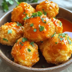 - 450 g Hähnchenbrust - 240 ml Buttermilch - 120 g Weizenmehl - 1 Teelöffel Knoblauchpulver - 1 Teelöffel Zwiebelpulver - 1 Teelöffel geräucherter Paprika - 1/2 Teelöffel Cayennepfeffer - 120 ml Buffalo-Sauce - 2 Esslöffel Olivenöl - Frische Petersilie zum Garnieren Um die besten Air Fryer Buffalo Chicken Bites zu machen, sind die Zutaten sehr wichtig. Beginne mit frischer Hähnchenbrust. Sie sollte zart und saftig sein. Buttermilch macht das Hähnchen zart und gibt Geschmack. Die Mischung aus Weizenmehl und Gewürzen sorgt für eine knusprige Kruste. Die Gewürze sind der Schlüssel zu diesem Rezept. Knoblauchpulver, Zwiebelpulver und geräucherter Paprika schaffen einen tollen Geschmack. Cayennepfeffer gibt einen Hauch von Schärfe. Du kannst die Menge anpassen, je nachdem, wie scharf du es magst. Buffalo-Sauce ist das Herzstück der Bites. Sie verleiht ihnen den berühmten scharfen Geschmack. Du kannst auch zusätzliche Sauce für das Dippen bereitstellen. Das Olivenöl hilft, dass die Bites schön knusprig werden. Vergiss nicht, frische Petersilie als Garnierung zu verwenden. Sie bringt Farbe und frischen Geschmack. Diese Zutaten machen dein Gericht zu einem echten Hit! Zuerst nehme ich die Hähnchenstücke und lege sie in eine große Schüssel. Dann gieße ich die Buttermilch darüber. Diese Mischung macht das Hähnchen zart und saftig. Nun decke ich die Schüssel ab und stelle sie für mindestens 30 Minuten in den Kühlschrank. So kann das Hähnchen den Geschmack gut aufnehmen. In einer separaten Schüssel mische ich das Weizenmehl mit den Gewürzen. Ich nehme 1 Teelöffel Knoblauchpulver, 1 Teelöffel Zwiebelpulver und 1 Teelöffel geräucherten Paprika. Dann füge ich 1/2 Teelöffel Cayennepfeffer hinzu. Je nach Geschmack kann ich mehr oder weniger verwenden. Ich würze mit Salz und Pfeffer. Alles gut vermengen! Nach der Marinierzeit nehme ich die Hähnchenstücke aus der Buttermilch. Ich lasse die überschüssige Flüssigkeit abtropfen. Nun wende ich jedes Stück in der Brotmischung. Es sollte gleichmäßig bedeckt sein. Überschüssiges Mehl schüttle ich vorsichtig ab. Ich heize die Luftfritteuse auf 200°C vor. Die panierten Hähnchenstücke lege ich in einer einzigen Schicht in den Frittierkorb. Dann beträufle ich sie leicht mit Olivenöl. Ich frittiere die Hähnchenbissen für 10 bis 12 Minuten. Nach der Hälfte der Zeit wende ich sie, damit sie gleichmäßig garen und goldbraun werden. Sobald die Hähnchenbissen fertig sind, gebe ich sie in eine große Schüssel. Ich gieße die Buffalo-Sauce darüber. Jetzt mische ich alles gut, sodass jedes Stück gleichmäßig beschichtet ist. So bekommen die Bissen den perfekten würzigen Geschmack. Ich richte die Buffalo-Hähnchenbissen auf einem Teller an. Für einen frischen Touch garniere ich sie mit gehackter Petersilie. Man kann auch etwas zusätzliche Buffalo-Sauce zum Dippen bereitstellen. So macht es noch mehr Spaß! Um die richtige Textur zu erreichen, ist die Marinierzeit wichtig. Ich empfehle, die Hähnchenstücke mindestens 30 Minuten in der Buttermilch zu marinieren. Diese Zeit hilft dem Fleisch, zart zu werden und den Geschmack aufzunehmen. Je länger du marinierst, desto besser wird das Ergebnis. Bei der Panierung ist es wichtig, das Hähnchen gleichmäßig zu bedecken. Wenn du die Stücke in die Brotmischung tunkst, achte darauf, dass sie gut beschichtet sind. Schüttle überschüssiges Mehl ab, um eine knusprige Schicht zu erzielen. Die Frittierzeit ist entscheidend für dein Ergebnis. Du solltest die Hähnchenbissen nach 10-12 Minuten überprüfen. Sie sollten goldbraun und durchgegart sein. Eine gute Methode ist, ein Stück zu schneiden und sicherzustellen, dass das Fleisch nicht mehr rosa ist. Wende die Hähnchenstücke zur Halbzeit. Das sorgt dafür, dass sie gleichmäßig garen und knusprig werden. Es gibt viele Buffalo-Saucen, und sie variieren in der Schärfe. Mildere Saucen sind gut für Kinder oder wenn du es nicht zu scharf magst. Scharfe Saucen bieten mehr Kick, also wähle sie, wenn du das magst. Hausgemachte Saucen sind einfach zuzubereiten. Mische Butter und scharfe Sauce für eine tolle Kombination. Du kannst auch Kräuter oder Gewürze hinzufügen, um deinen eigenen Twist zu kreieren. {{image_4}} Für die perfekten Air Fryer Buffalo Chicken Bites empfehle ich, verschiedene Dips auszuprobieren. Hier sind einige tolle Vorschläge: - Blumenkohl-Dip: Dieser Dip ist leicht und frisch. - Käse-Dip: Cremig und herzhaft, er ergänzt die Würze der Hähnchenbissen. - Ranch-Dressing: Ein klassischer Favorit, der gut passt. Zusätzlich zu den Dips passen folgende Beilagen gut: - Gemischter Salat: Frische Kräuter und knackiges Gemüse machen den perfekten Kontrast. - Gemüsesticks: Karotten, Sellerie und Paprika sind ideal zum Dippen. Für glutenfreie Optionen können Sie einfach glutenfreies Mehl verwenden. Es gibt viele Marken, die sich gut eignen. Diese Anpassung macht das Rezept für alle zugänglich. Für vegane Alternativen probieren Sie pflanzliche Hähnchenstücke. Diese gibt es in vielen Supermärkten. Verwenden Sie auch pflanzliche Milch statt Buttermilch. So bleibt der Geschmack toll und die Textur ist trotzdem lecker. Es macht Spaß, mit verschiedenen Gewürzen zu experimentieren. Sie können die folgenden Kombinationen ausprobieren: - Cajun-Gewürz: Für einen würzigen Kick, der anders ist. - Italienische Kräuter: Diese bringen frische Aromen in das Gericht. Ein weiterer Vorschlag ist die Verwendung von BBQ-Sauce statt Buffalo-Sauce. Diese sorgt für eine süßliche Note, die ebenfalls sehr gut passt. Lagere die Reste der Buffalo Hähnchenbissen im Kühlschrank. Lege sie in einen luftdichten Behälter. So bleiben sie frisch und lecker. Die empfohlene Haltbarkeit beträgt 3 bis 4 Tage. Achte darauf, dass die Hähnchenbissen gut abgekühlt sind, bevor du sie einlagerst. Um die Hähnchenbissen wieder warm zu machen, ist die Luftfritteuse ideal. Stelle die Temperatur auf 180°C ein. Lege die Bissen in den Korb und erwärme sie für 5-7 Minuten. So bleiben sie knusprig. Alternativ kannst du die Reste im Ofen auf 180°C für etwa 10 Minuten aufwärmen. Die Mikrowelle ist weniger empfehlenswert, da sie die Textur weich macht. Wenn du die Buffalo Hähnchenbissen einfrieren möchtest, lasse sie zuerst komplett abkühlen. Lege sie dann in einen Gefrierbeutel. Drücke die Luft heraus und verschließe den Beutel gut. So bleiben die Bissen bis zu 3 Monate frisch. Zum Auftauen lege die gefrorenen Bissen über Nacht in den Kühlschrank. Alternativ kannst du sie in der Mikrowelle auftauen, aber achte darauf, dass sie gleichmäßig auftauen. Die Hähnchenbissen garen optimal bei 200°C für 10-12 Minuten. Wenden Sie die Stücke zur Halbzeit. So werden sie gleichmäßig knusprig und goldbraun. Prüfen Sie die Innentemperatur. Sie sollte mindestens 75°C betragen. Ja, Sie können die Buffalo Hähnchenbissen auch im Ofen zubereiten. Die Backtemperatur liegt bei 200°C und die Garzeit beträgt etwa 20-25 Minuten. Der Hauptunterschied ist die Textur. Die Luftfritteuse macht die Hähnchenbissen knuspriger. Im Ofen können sie etwas weicher sein. Zu Buffalo Hähnchenbissen passen viele Beilagen. Hier sind einige Vorschläge: - Selleriestangen mit Blue Cheese Dressing - Karottensticks - Frischer grüner Salat - Pommes Frites oder Süßkartoffelpommes Diese Kombinationen ergänzen den würzigen Geschmack der Hähnchenbissen gut. Ja, Sie können dieses Rezept im Voraus zubereiten. Marinieren Sie die Hähnchenstücke und lagern Sie sie bis zu einem Tag im Kühlschrank. Für die Panierung können Sie die Mischung ebenfalls vorbereiten. Lagern Sie die trockene Mischung in einem luftdichten Behälter. So sparen Sie Zeit bei der Zubereitung! Dieses Rezept für Buffalo Hähnchenbissen bietet dir eine schmackhafte Kombination aus zarten Hähnchenstücken und würziger Sauce. Du hast gelernt, wie du die Hähnchenstücke marinierst, panierst und im Air Fryer zubereitest. Die Tipps helfen dir, die richtige Textur und Garzeit zu erreichen. Du kannst auch Variationen ausprobieren, um deine eigenen Geschmacksvorlieben zu berücksichtigen. Denke daran, Reste richtig zu lagern und aufzuwärmen. Mit diesen einfachen Schritten kannst du köstliche Buffalo Hähnchenbissen genießen, egal zu welchem Anlass!