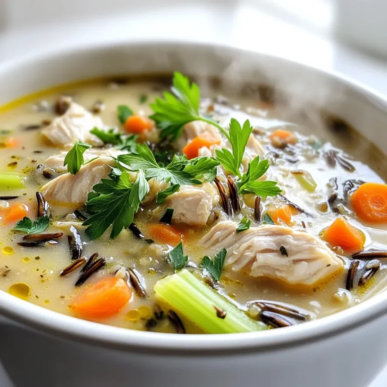 - 450 g Hähnchenbrustfilets - 150 g Wildreis - 1 mittelgroße Zwiebel, gehackt - 3 Karotten, gewürfelt - 3 Selleriestangen, gewürfelt - 3 Knoblauchzehen, fein gehackt Die Hauptzutaten sind wichtig für den Geschmack. Hähnchenbrustfilets machen die Suppe herzhaft. Wildreis gibt der Suppe eine nussige Note. Gemüse sorgt für Farbe und Textur. Zwiebeln, Karotten und Sellerie bringen Süße und Frische. Knoblauch fügt eine aromatische Tiefe hinzu. - 1 Teelöffel getrockneter Thymian - 1 Teelöffel getrockneter Rosmarin - 1,5 l Gemüsebrühe (niedriger Natriumgehalt) - Salz und Pfeffer nach Geschmack Die Gewürze sind der Schlüssel zum Geschmack. Thymian und Rosmarin geben der Suppe einen herzhaften Duft. Niedrige Natriumgehalt Gemüsebrühe hält die Suppe gesund und schmackhaft. Salz und Pfeffer sind wichtig zum Würzen. Sie bringen die Aromen zusammen und machen die Suppe lebendig. - 240 ml Schlagsahne - Frische Petersilie, gehackt (zum Garnieren) Die Schlagsahne macht die Suppe cremig und reichhaltig. Sie fügt eine schöne Textur hinzu. Frische Petersilie ist perfekt für die Garnitur. Sie bringt Farbe und einen frischen Geschmack. Zusammen machen diese Zutaten die Suppe zu einem echten Genuss. Zuerst schneiden Sie das Gemüse. Die Zwiebel, Karotten und Sellerie müssen in kleine Stücke. Nehmen Sie 450 g Hähnchenbrustfilets. Stellen Sie diese bereit. Sie brauchen sie später. Erhitzen Sie 2 Esslöffel Olivenöl in einer großen Pfanne. Fügen Sie das geschnittene Gemüse hinzu. Braten Sie es für etwa 5 bis 7 Minuten. Das Gemüse sollte weich sein. Dann kommt der fein gehackte Knoblauch dazu. Braten Sie ihn für 1 bis 2 Minuten. Rühren Sie gut um, bis es duftet. Jetzt schichten Sie die Zutaten im Slow Cooker. Beginnen Sie mit dem angebratenen Gemüse. Verteilen Sie den 150 g gewaschenen Wildreis gleichmäßig darüber. Legen Sie die Hähnchenbrustfilets obenauf. Bestreuen Sie alles mit 1 Teelöffel Thymian, 1 Teelöffel Rosmarin, Salz und Pfeffer. Gießen Sie 1,5 l Gemüsebrühe über alles. Decken Sie den Slow Cooker ab. Kochen Sie die Suppe auf niedriger Stufe für 6 bis 8 Stunden oder auf hoher Stufe für 4 Stunden. Das Hähnchen sollte durchgegart und der Reis zart sein. - Tipps zum Anbraten der Gemüse: Beginne mit dem Erhitzen des Olivenöls. Das Öl sollte heiß sein, bevor du die Zwiebel hinzufügst. So wird die Zwiebel schön glasig. Füge dann die Karotten und den Sellerie hinzu. Brate alles für 5 bis 7 Minuten an. Zum Schluss kommt der Knoblauch für 1 bis 2 Minuten dazu. - Ideale Garzeiten für Hähnchen und Reis: Garen ist der Schlüssel zur perfekten Suppe. Bei niedriger Stufe beträgt die Garzeit 6 bis 8 Stunden. Bei hoher Stufe sind es 4 Stunden. Achte darauf, dass das Hähnchen vollständig durch ist und der Reis zart wird. - Verwendung von Brühe statt Wasser: Brühe gibt mehr Geschmack als Wasser. Nutze Gemüsebrühe mit niedrigem Natriumgehalt. Das hebt den Geschmack deiner Suppe. - Hinzufügen von weiteren Gewürzen: Experimentiere mit Gewürzen wie Paprika oder Kreuzkümmel. Ein wenig Chili kann auch einen schönen Kick geben. - Zu viel oder zu wenig Flüssigkeit: Achte darauf, dass du die richtige Menge Brühe verwendest. Zu viel Flüssigkeit macht die Suppe dünn. Zu wenig lässt sie trocken werden. - Hähnchen zu früh hinzufügen: Warte, bis das Gemüse weich ist, bevor du das Hähnchen hinzufügst. So bleibt das Hähnchen saftig und zart. {{image_4}} Für eine vegetarische Variante der Suppe, nutzen Sie pflanzliches Protein. Soja oder Kichererbsen sind gute Optionen. Diese Zutaten geben der Suppe eine schöne Textur. Zusätzlich können Sie verschiedene Gemüsealternativen verwenden. Zucchini, Paprika oder Kürbis passen gut. Das macht die Suppe bunt und nahrhaft. Sie können auch Linsen hinzufügen, um die Suppe sättigender zu machen. Experimentieren Sie mit anderen Kräutern. Basilikum, Oregano oder Petersilie können neue Geschmäcker bringen. Diese Kräuter geben der Suppe einen frischen Kick. Wenn Sie Schärfe mögen, fügen Sie Chili oder Pfeffer hinzu. Passen Sie die Menge nach Ihrem Geschmack an. So wird die Suppe spannend und aufregend. Sie können auch Gemüse wie Spinat oder Bohnen hinzufügen. Diese geben mehr Nährstoffe und Farbe. Spinat macht die Suppe noch gesünder und schmackhafter. Eine weitere Option ist die Verwendung von verschiedenen Reisarten. Probieren Sie braunen Reis oder Quinoa aus. Diese Reisarten haben unterschiedliche Texturen und Aromen, die die Suppe vielfältiger machen. Wenn Sie die Suppe nicht sofort essen, können Sie sie im Kühlschrank aufbewahren. Sie bleibt dort frisch für etwa 3 bis 4 Tage. Stellen Sie sicher, dass Sie die Suppe in einem luftdichten Behälter lagern. Das hält die Aromen und die Frische. Wenn Sie die Suppe länger aufbewahren möchten, können Sie sie einfrieren. Gießen Sie die abgekühlte Suppe in gefriergeeignete Behälter. So bleibt sie bis zu 3 Monate gut. Um die Suppe aufzuwärmen, nutzen Sie am besten den Herd. Gießen Sie die Suppe in einen Topf und erhitzen Sie sie bei mittlerer Hitze. Rühren Sie häufig um, damit sie gleichmäßig warm wird. Eine andere Möglichkeit ist die Mikrowelle. Geben Sie die Suppe in eine mikrowellengeeignete Schüssel. Decken Sie die Schüssel mit einem Teller ab, um Spritzer zu vermeiden. Erwärmen Sie sie in Intervallen von 1 Minute und rühren Sie nach jeder Minute um. Wenn die Suppe zu dick ist, fügen Sie etwas Brühe oder Wasser hinzu, um die Konsistenz zu verbessern. Die Suppe bleibt frisch für 3 bis 4 Tage im Kühlschrank. Wenn sie länger als das aufbewahrt wird, kann sie verderben. Achten Sie auf Veränderungen im Geruch oder der Farbe. Wenn die Suppe unangenehm riecht oder Schimmel zeigt, entsorgen Sie sie sofort. Eine gute Regel ist, wenn Sie sich nicht sicher sind, werfen Sie sie weg. Sicherheit geht vor! Ja, du kannst die Suppe im Voraus zubereiten. Koche sie ganz normal und lasse sie abkühlen. Fülle die Suppe in luftdichte Behälter. So bleibt sie frisch. Stelle sie dann in den Kühlschrank oder friere sie ein. Wenn du bereit bist zu essen, erwärme sie einfach. Das macht das Essen unter der Woche einfacher. Es gibt einige einfache Wege, die Suppe zu verdicken. Du kannst mehr Wildreis verwenden. Der Reis saugt Flüssigkeit auf und macht die Suppe dicker. Eine andere Option ist, etwas Mehl oder Stärke in Wasser zu mischen. Rühre diese Mischung dann in die Suppe. Lass sie kurz köcheln, bis sie dicker wird. Wenn du magst, kannst du auch pürierte Kartoffeln hinzufügen. Ja, die Suppe kann glutenfrei sein. Achte darauf, dass die Gemüsebrühe glutenfrei ist. Die meisten Gemüsebrühen enthalten kein Gluten, aber überprüfe die Zutatenliste. Das Hähnchen, der Wildreis und das Gemüse sind von Natur aus glutenfrei. So kannst du die Suppe ohne Sorgen genießen. Das Rezept für die Hähnchensuppe ist einfach und macht Spaß. Wir haben die Hauptzutaten wie Hähnchen, Wildreis und Gemüse besprochen. Die Gewürze und Brühe verleihen der Suppe den richtigen Geschmack. Tipps zur Zubereitung und Variationen helfen, die Suppe anzupassen. Denken Sie daran, die Suppe richtig zu lagern. Jetzt können Sie das Rezept nach Ihrem Geschmack umsetzen. Kochen Sie die Suppe und genießen Sie sie mit Freunden und Familie!