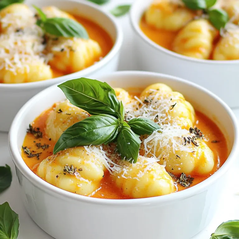 Für meine cremigen Tomaten-Parmesan-Gnocchi brauche ich: - 1 Packung (450 g) haltbare Gnocchi - 1 Dose (400 g) zerdrückte Tomaten - 240 ml Gemüsebrühe - 240 ml Schlagsahne - 100 g geriebener Parmesan-Käse - 1 Teelöffel Knoblauchpulver - 1 Teelöffel Zwiebelpulver - 1 Teelöffel getrocknete italienische Kräuter (Oregano, Basilikum, Thymian) - Salz und Pfeffer nach Geschmack - Frische Basilikumblätter zur Garnierung - Olivenöl zum Beträufeln Die Auswahl der Zutaten ist wichtig für den Geschmack. Ich empfehle, frische Zutaten zu wählen. Achte darauf, die Gnocchi ohne Konservierungsstoffe zu kaufen. Hochwertige zerdrückte Tomaten bringen mehr Geschmack in das Gericht. Wähle eine Gemüsebrühe, die gut gewürzt ist. Achte auf frischen Parmesan-Käse. Dieser schmilzt besser und gibt mehr Aroma. Für eine glutenfreie Version wähle glutenfreie Gnocchi. Wenn du eine vegane Variante willst, ersetze die Schlagsahne durch pflanzliche Sahne und den Parmesan durch eine vegane Käsealternative. Du kannst die Brühe auch durch Wasser ersetzen, wenn du keine Brühe hast. Achte darauf, dass die anderen Zutaten auch vegan sind. Um die Basis für unsere cremigen Tomaten Parmesan Gnocchi zu schaffen, beginne ich mit einem großen Topf oder einer tiefen Pfanne. Ich gebe einen Schuss Olivenöl hinein und erhitze es bei mittlerer Hitze. Das Öl sorgt für einen tollen Geschmack. Dann füge ich eine Dose zerdrückte Tomaten und 240 ml Gemüsebrühe hinzu. Ich rühre alles gut um, bis die Zutaten gut vermischt sind. Dieses Gemisch bringe ich dann zum sanften Köcheln. Jetzt füge ich die 450 g Gnocchi hinzu und rühre gut um. Die Gnocchi müssen etwa 2-3 Minuten kochen, bis sie anfangen zu schwimmen. Das ist ein gutes Zeichen! Dann senke ich die Hitze und gebe 240 ml Schlagsahne dazu. Ich rühre ständig um, damit die Sahne gut eingearbeitet wird. Dann kommen der geriebene Parmesan-Käse, 1 Teelöffel Knoblauchpulver, 1 Teelöffel Zwiebelpulver und 1 Teelöffel italienische Kräuter hinzu. Ich rühre weiter, bis der Käse schmilzt und die Sauce cremig wird. Ich schmecke die Sauce mit Salz und Pfeffer ab und passe die Aromen nach meinem Geschmack an. Dann lasse ich die Gnocchi für weitere 2-3 Minuten sanft köcheln. Das hilft, die Aromen zu vermischen. Nach dem Kochen nehme ich den Topf vom Herd und lasse die Gnocchi ein paar Minuten ruhen. So dickt die Sauce leicht ein. Ich serviere die Gnocchi in Schalen, garniere sie mit frischen Basilikumblättern und beträufle sie mit Olivenöl. So sieht das Gericht noch schöner aus! Ein häufiger Fehler beim Kochen ist, die Gnocchi zu lange zu kochen. Sie sollten nur so lange in der Sauce bleiben, bis sie an die Oberfläche schwimmen. Überkochen macht sie matschig. Achte darauf, die Hitze nicht zu hoch zu stellen, wenn du die Schlagsahne hinzufügst. Zu hohe Hitze kann die Sahne gerinnen lassen. Auch das Würzen ist wichtig. Probiere die Sauce regelmäßig und passe Salz und Pfeffer an. So schmeckt es gleich viel besser. Um die Sauce schön cremig zu machen, füge die Schlagsahne langsam hinzu. Rühre ständig, damit sie gleichmäßig verteilt wird. Der Parmesan hilft auch, die Sauce dicker zu machen. Wenn die Sauce zu dick ist, kannst du etwas Gemüsebrühe hinzufügen. Wenn sie zu dünn ist, lass sie etwas länger köcheln. Geduld ist hier der Schlüssel. So wird die Sauce perfekt! Präsentation ist wichtig, auch bei einfachen Gerichten. Serviere die Gnocchi in schönen Schalen. Garniere sie mit frischen Basilikumblättern für Farbe und Geschmack. Ein leichter Spritzer Olivenöl oben drauf macht das Gericht noch schmackhafter. Achte darauf, die Gnocchi nicht zu überladen. Weniger ist oft mehr. So sieht dein Gericht einladend und lecker aus! {{image_4}} Für eine vegane Variante der cremigen Tomaten-Parmesan-Gnocchi kann man einige einfache Änderungen vornehmen. Ersetzen Sie die Schlagsahne durch pflanzliche Sahne. Es gibt viele gute Alternativen, wie Kokos- oder Sojasahne. Auch der Parmesan kann durch einen veganen Käse ersetzt werden. Diese Optionen geben Ihrem Gericht den gleichen cremigen Geschmack. Sie können auch Nährhefe hinzufügen, um einen käsigen Geschmack zu erzielen. Um mehr Nährstoffe und Geschmack hinzuzufügen, probieren Sie, Gemüse oder Protein einzufügen. Sie können Spinat, Zucchini oder Paprika in die Sauce geben. Diese Gemüse sind einfach zuzubereiten und passen gut zu den Gnocchi. Für eine Proteinquelle können Sie Kichererbsen oder Linsen verwenden. Diese Zutaten erhöhen den Nährstoffgehalt und machen das Gericht sättigender. Braten Sie das Gemüse vorher an, um den Geschmack zu intensivieren. Die Gewürze sind der Schlüssel zu Ihrem Gericht. Sie können die italienischen Kräuter durch andere Kräuter ersetzen. Zum Beispiel können Sie frischen Thymian oder Rosmarin verwenden. Für einen zusätzlichen Kick fügen Sie eine Prise Cayennepfeffer oder Paprika hinzu. Dies gibt dem Gericht eine angenehme Schärfe. Experimentieren Sie mit verschiedenen Gewürzen, um Ihren eigenen, einzigartigen Geschmack zu finden. Um die Reste der cremigen Tomaten Parmesan Gnocchi richtig zu lagern, benutze einen luftdichten Behälter. Lass die Gnocchi zuerst auf Raumtemperatur abkühlen. Danach stelle sie in den Behälter. So bleiben sie frisch und lecker. Wenn du die Gnocchi aufwärmen möchtest, benutze einen Topf. Füge etwas Wasser oder Brühe hinzu. Das hilft, die Sauce cremig zu halten. Erhitze die Mischung bei mittlerer Hitze und rühre oft um. So vermeidest du, dass die Gnocchi kleben oder anbrennen. Du kannst auch die Mikrowelle verwenden. Gib die Gnocchi in eine mikrowellengeeignete Schüssel und decke sie ab. Erhitze sie in kurzen Intervallen, bis sie warm sind. Die Gnocchi halten sich im Kühlschrank etwa 3 bis 4 Tage. Achte darauf, sie richtig zu lagern. Wenn du die Gnocchi länger aufbewahren möchtest, friere sie ein. In einem gefriergeeigneten Behälter oder einem Gefrierbeutel bleiben sie bis zu 3 Monate frisch. Achte darauf, die Luft so gut wie möglich herauszudrücken, um Gefrierbrand zu vermeiden. Die Zubereitung der Gnocchi dauert insgesamt etwa 25 Minuten. Du benötigst etwa 10 Minuten für die Vorbereitung. Das Kochen und die Kombination der Zutaten nehmen dann ca. 15 Minuten in Anspruch. Diese kurze Zeit macht das Gericht ideal für ein schnelles Abendessen. Ja, du kannst die Gnocchi im Voraus zubereiten. Koche sie wie im Rezept beschrieben und lasse sie abkühlen. Danach kannst du die Gnocchi in einem luftdichten Behälter im Kühlschrank aufbewahren. Sie halten sich bis zu drei Tage. Wenn du sie später essen möchtest, erwärme sie einfach in einer Pfanne oder in der Mikrowelle. Cremige Gnocchi schmecken hervorragend mit verschiedenen Beilagen. Hier sind einige tolle Ideen: - Frischer Salat: Ein einfacher grüner Salat mit Vinaigrette. - Geröstetes Gemüse: Zucchini, Paprika oder Karotten passen gut. - Knoblauchbrot: Das bringt zusätzliche Aromen ins Spiel. - Gedünsteter Brokkoli: Eine gesunde und leckere Ergänzung. Diese Beilagen runden dein Gericht ab und machen es noch köstlicher! Die Zutaten sind der Schlüssel zu leckeren Gnocchi. Wir haben die besten Zutaten besprochen und Tipps gegeben, wie man sie auswählt. Die Schritt-für-Schritt-Anleitung macht das Kochen einfach und klar. Vermeide häufige Fehler und beachte die Tipps für die perfekte Sauce. Variiere Rezepte für spezielle Diäten oder Geschmack. Lagere Reste richtig, um die Qualität zu erhalten. Gnocchi sind vielseitig und lecker. Genieße das Kochen und erfreue dich an deinen Kreationen!