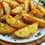 - 4 mittelgroße Russet-Kartoffeln - 4 Esslöffel Olivenöl - ½ Tasse geriebener Parmesan-Käse - 4 Knoblauchzehen, fein gehackt - 1 Teelöffel Knoblauchpulver - 1 Teelöffel Zwiebelpulver - 1 Teelöffel Paprika - 1 Teelöffel getrockneter Oregano - Salz und Pfeffer nach Geschmack - Frische Petersilie zur Garnierung Die Hauptzutaten sind einfach und frisch. Russet-Kartoffeln sind ideal, da sie viel Stärke haben. Diese Stärke macht die Wedges knusprig. Das Olivenöl sorgt dafür, dass die Gewürze gut haften. Parmesan verleiht den Wedges einen tollen Geschmack. Wir verwenden auch viele Gewürze. Der frische Knoblauch bringt viel Aroma. Knoblauchpulver und Zwiebelpulver sind ebenfalls wichtig. Sie geben den Wedges einen reichhaltigen Geschmack. Paprika bringt eine leichte Süße und Farbe. Oregano fügt eine italienische Note hinzu. Denke daran, Salz und Pfeffer nach Geschmack hinzuzufügen. So kannst du die Wedges perfekt abschmecken. Die frische Petersilie ist das i-Tüpfelchen. Sie sieht nicht nur gut aus, sondern bringt auch Frische ins Gericht. Mit diesen Zutaten bist du bereit, die knusprigen Air Fryer Garlic Parmesan Potato Wedges zu machen. Jeder Schritt ist einfach und macht Spaß. Du wirst die knusprigen Wedges lieben! Zuerst spülen Sie die Kartoffeln unter kaltem Wasser ab. Schrubben Sie sie gut, um Schmutz und Rückstände zu entfernen. Schneiden Sie jede Kartoffel in gleichmäßige Wedges. So garen sie gleichmäßig und werden schön knusprig. Legen Sie die Kartoffelspalten in eine Schüssel mit kaltem Wasser. Lassen Sie sie dort für 30 Minuten einweichen. Dieses Einweichen entfernt überschüssige Stärke und macht die Wedges knuspriger. Nach dem Einweichen, lassen Sie die Wedges abtropfen und tupfen Sie sie mit einem Handtuch trocken. In einer großen Rührschüssel mischen Sie das Olivenöl, den fein gehackten Knoblauch, das Knoblauchpulver, Zwiebelpulver, Paprika, Salz und Pfeffer. Rühren Sie alles gut durch. Fügen Sie dann den getrockneten Oregano und den geriebenen Parmesan hinzu. Vermengen Sie alles gründlich. Heizen Sie den Air Fryer auf 200°C vor. Das dauert etwa 5 Minuten. Ordnen Sie die Kartoffelspalten im Korb in einer einzelnen Schicht an. Achten Sie darauf, dass sie sich nicht überlappen. Garen Sie die Wedges für 15-20 Minuten. Wenden Sie sie nach der Hälfte der Garzeit, bis sie goldbraun und knusprig sind. - Einweichen der Kartoffeln: Das Einweichen der Kartoffelspalten ist wichtig. Legen Sie die geschnittenen Wedges in kaltes Wasser für 30 Minuten. Dies entfernt überschüssige Stärke. Die Kartoffeln werden so knuspriger. - Richtige Temperatur und Garzeit: Heizen Sie den Air Fryer auf 200°C vor. Garen Sie die Wedges 15 bis 20 Minuten lang. Wenden Sie sie nach der Hälfte der Zeit. So werden sie gleichmäßig knusprig und goldbraun. - Beilagen und Dips für Kartoffelspalten: Diese Wedges passen gut zu vielen Dips. Marinara-Sauce oder Knoblauch-Aioli sind tolle Optionen. Servieren Sie auch einen frischen Salat dazu. So wird das Gericht noch bunter. - Präsentationstipps für ansprechendes Servieren: Um die Wedges schön zu präsentieren, legen Sie sie auf eine rustikale Holzplatte. Fügen Sie frische Petersilie als Garnierung hinzu. Das sieht nicht nur gut aus, sondern schmeckt auch besser. {{image_4}} Für meine knusprigen Wedges kann ich verschiedene Käsesorten nutzen. Cheddar bringt einen kräftigen Geschmack. Mozzarella macht die Wedges schön cremig und zieht beim Essen. Wenn du eine vegane Option suchst, gibt es tolle pflanzliche Käsesorten. Viele davon schmelzen gut und geben einen leckeren Geschmack. Probiere einfach, was dir am besten gefällt! Die Gewürze machen die Wedges spannend. Ich experimentiere oft mit verschiedenen Kräutern. Rosmarin oder Thymian passen gut zu den Kartoffeln. Für einen scharfen Kick füge etwas Chili-Pulver hinzu. Du kannst die Menge anpassen, je nach deinem Geschmack. Das gibt den Wedges eine tolle Note! Lagern Sie die gekochten Kartoffelwedges kühl und in einem luftdichten Behälter. So bleiben sie frisch. Die Haltbarkeit beträgt etwa 3 bis 5 Tage. Achten Sie darauf, dass die Wedges vollständig abgekühlt sind, bevor Sie sie einlagern. Dies verhindert, dass sich Feuchtigkeit bildet, die die Wedges matschig macht. Um die Reste wieder aufzuwärmen, nutzen Sie am besten den Air Fryer. Stellen Sie ihn auf 180°C (350°F) ein. Legen Sie die Wedges in eine einzige Schicht hinein und erhitzen Sie sie für 5 bis 7 Minuten. So werden sie wieder knusprig. Alternativ können Sie auch eine Pfanne nutzen. Erhitzen Sie etwas Öl und braten Sie die Wedges bei mittlerer Hitze, bis sie warm sind. Die Garzeit für Kartoffelwedges im Air Fryer beträgt etwa 15 bis 20 Minuten. Ich empfehle, die Wedges nach 10 Minuten zu wenden. So garen sie gleichmäßig und werden schön knusprig. Die genaue Zeit kann je nach Dicke der Wedges variieren. Überprüfe sie einfach nach 15 Minuten. Sie sollten goldbraun und knusprig sein. Ja, du kannst frische Kartoffeln verwenden. Frische Kartoffeln haben einen tollen Geschmack. Sie enthalten auch mehr Nährstoffe. Der Nachteil ist, dass sie mehr Vorbereitung benötigen. Du musst sie gut waschen und schneiden. Vorher einweichen ist wichtig, um die Knusprigkeit zu erhöhen. Vorgekochte Kartoffeln sind schneller bereit, aber frische sind oft besser im Geschmack. Um die Wedges gesünder zu machen, reduziere das Öl. Du kannst auch die Menge an Parmesan verringern. Füge mehr Gemüse hinzu, wie Zucchini oder Karotten. Diese Gemüse werden ähnlich zubereitet und bringen Farbe auf den Teller. Du kannst auch Gewürze anstelle von Käse verwenden, um den Geschmack zu variieren. Die schmackhaften Kartoffelwedges sind einfach zu machen. Wir haben die Hauptzutaten wie Kartoffeln, Olivenöl und Parmesan besprochen. Auch die Schritte zum Vorbereiten und Garen der Wedges waren wichtig. Wenn Sie ein paar Tipps für extra Knusprigkeit und Variationen befolgen, werden Ihre Wedges toll schmecken. Denken Sie daran, dass die richtigen Lager- und Erwärmungsmethoden die Qualität bewahren. Genießen Sie Ihre leckeren Kartoffelwedges mit Dips und frischen Kräutern!