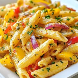 Um Rasta Pasta einfach und lecker zuzubereiten, benötigen Sie folgende Zutaten: - 340 g Penne-Nudeln - 1 Esslöffel Olivenöl - 1 rote Paprika, in Streifen geschnitten - 1 gelbe Paprika, in Streifen geschnitten - 1 grüne Paprika, in Streifen geschnitten - 1 kleine rote Zwiebel, in Ringe geschnitten - 3 Knoblauchzehen, fein gehackt - 1 Teelöffel getrockneter Thymian - 1 Teelöffel Piment - 1 Teelöffel Paprika - 1/2 Teelöffel Cayennepfeffer (nach Geschmack anpassen) - 240 ml Schlagcreme oder Kokosmilch - 240 ml Gemüse- oder Hühnerbrühe - 50 g geriebener Parmesan (oder Nährhefe für die vegane Option) - Salz und Pfeffer nach Geschmack - Frische Petersilie, gehackt als Garnitur Sie können Rasta Pasta nach Ihrem Geschmack anpassen. Hier sind einige Ideen: - Fügen Sie Spinat oder Brokkoli für mehr Farbe hinzu. - Verwenden Sie Chili für extra Schärfe. - Probieren Sie verschiedene Käsesorten wie Feta oder Mozzarella. - Ersetzen Sie die Penne durch glutenfreie Nudeln. Frische Zutaten machen Ihr Gericht besser. Hier sind einige Tipps: - Wählen Sie Paprika mit glatter Haut und kräftigen Farben. - Achten Sie darauf, dass die Zwiebeln fest und ohne Druckstellen sind. - Kaufen Sie frischen Knoblauch, der fest und trocken ist. - Verwenden Sie frische Kräuter, wenn möglich, um den Geschmack zu verstärken. {{ingredient_image_2}} Zuerst müssen wir die Penne-Nudeln kochen. Nimm einen großen Topf und fülle ihn mit Wasser. Füge eine Prise Salz hinzu. Setze den Topf auf den Herd und bringe das Wasser zum Kochen. Gib dann die 340 g Penne-Nudeln hinein. Koche sie gemäß der Packungsanleitung al dente. Das dauert etwa 10 bis 12 Minuten. Wenn sie fertig sind, gieße die Nudeln in ein Sieb und lasse sie abtropfen. Stelle sie dann beiseite. Jetzt kommt der spannende Teil: das Gemüse anbraten! Nimm eine große Pfanne und erhitze 1 Esslöffel Olivenöl bei mittlerer Hitze. Füge die geschnittenen Paprika und die rote Zwiebel hinzu. Du kannst 1 rote, 1 gelbe und 1 grüne Paprika verwenden. Brate das Gemüse etwa 5 bis 7 Minuten lang an, bis es weich ist. Rühre gelegentlich um. Dann füge 3 fein gehackte Knoblauchzehen, 1 Teelöffel getrockneten Thymian, 1 Teelöffel Piment, 1 Teelöffel Paprika und 1/2 Teelöffel Cayennepfeffer hinzu. Brate alles für 1 bis 2 Minuten weiter. So entfalten sich die Aromen wunderbar. Jetzt bereiten wir die Sauce vor. Gieße 240 ml Schlagcreme oder Kokosmilch in die Pfanne. Füge auch 240 ml Gemüse- oder Hühnerbrühe hinzu. Rühre alles gut um, damit sich die Zutaten verbinden. Lass die Mischung sanft köcheln. Dann gib die gekochten Penne-Nudeln in die Pfanne. Mische sie gut mit der Sauce. Füge 50 g geriebenen Parmesan hinzu. Wenn du eine vegane Option möchtest, nimm Nährhefe. Schmecke alles mit Salz und Pfeffer ab. Lass es noch eine Minute köcheln. So wird die Pasta schön cremig. Gib zum Schluss gehackte Petersilie zur Garnitur hinzu. Dein Rasta Pasta Gericht ist jetzt bereit zum Servieren! Um die perfekten Penne-Nudeln zuzubereiten, folge diesen einfachen Schritten: - Koche einen großen Topf mit gesalzenem Wasser. - Füge die Nudeln hinzu, sobald das Wasser sprudelt. - Rühre gelegentlich um, damit sie nicht kleben. - Probiere die Nudeln 1-2 Minuten vor dem Ende der Garzeit. - Sie sollten fest, aber nicht hart sein. - Gieße sie ab und lasse sie kurz ruhen. Die richtige Gewürzmischung macht Rasta Pasta besonders lecker. Hier sind meine Tipps: - Verwende frische oder getrocknete Kräuter, um den Geschmack zu verstärken. - Thymian, Piment und Paprika passen gut zusammen. - Cayennepfeffer gibt der Pasta eine angenehme Schärfe. - Experimentiere mit Gewürzen, die du magst. - Füge die Gewürze zum Gemüse hinzu, um die Aromen zu entfalten. Die Präsentation ist wichtig, um deine Rasta Pasta schön zu servieren. Folgendes solltest du beachten: - Verwende große, flache Teller für eine gute Sichtbarkeit. - Platziere die Pasta in der Mitte des Tellers. - Garniere sie mit frischer Petersilie für einen Farbtupfer. - Streue etwas geriebenen Parmesan darüber, wenn gewünscht. - Ein Spritzer Olivenöl kann den Look verbessern. Pro Tipps Gemüse frisch halten: Verwenden Sie frisches Gemüse für den besten Geschmack und die beste Textur. Achten Sie darauf, dass das Gemüse knackig ist und keine braunen Flecken aufweist. Würze anpassen: Passen Sie die Gewürze nach Ihrem Geschmack an. Wenn Sie es schärfer mögen, fügen Sie mehr Cayennepfeffer hinzu oder verwenden Sie frische Chilischoten. Kokosmilch für mehr Geschmack: Verwenden Sie Kokosmilch statt Schlagcreme für eine cremigere und aromatischere Sauce, die auch vegan ist. Pasta al dente kochen: Achten Sie darauf, die Pasta al dente zu kochen, um sicherzustellen, dass sie beim Vermengen mit der Sauce nicht matschig wird. {{image_4}} Für eine vegane Rasta Pasta ersetze den Käse durch Nährhefe. Nährhefe gibt den Gerichten einen tollen, käsigen Geschmack. Du kannst auch Cashew-Creme verwenden. Dazu weiche Cashewkerne ein und püriere sie mit etwas Wasser. Das ergibt eine cremige Konsistenz. Wenn du etwas Protein hinzufügen möchtest, sind Hähnchen oder Würstchen gute Optionen. Brate sie zuerst in der Pfanne an, bevor du das Gemüse hinzufügst. Hähnchenbrust in Stücke schneiden und anbraten. Für Würstchen, schneide sie in Scheiben. Beide Varianten machen die Pasta nahrhafter und sättigender. Für eine glutenfreie Rasta Pasta kannst du Zucchini-Nudeln oder Reisnudeln nutzen. Zucchini-Nudeln sind leicht und gesund. Sie nehmen die Aromen gut auf. Reisnudeln sind eine weitere tolle Wahl. Sie sind weich und passen gut zur cremigen Sauce. Lagern Sie Rasta Pasta in einem luftdichten Behälter. Lassen Sie die Pasta zuerst abkühlen, bevor Sie sie wegstellen. Die Hitze kann den Behälter beschädigen. Lagern Sie die Rasta Pasta im Kühlschrank. So bleibt sie frisch und lecker. Achten Sie darauf, dass die Nudeln gut mit der Sauce bedeckt sind. Das verhindert, dass sie austrocknen. Um Rasta Pasta aufzuwärmen, nutzen Sie eine Pfanne oder die Mikrowelle. In der Pfanne fügen Sie etwas Wasser oder Brühe hinzu. Dies hilft, die Pasta feucht zu halten. Erhitzen Sie die Mischung bei mittlerer Hitze. Rühren Sie häufig um, damit alles gleichmäßig warm wird. Wenn Sie die Mikrowelle nutzen, decken Sie den Behälter ab. Dies hält die Feuchtigkeit. Erwärmen Sie die Pasta in kurzen Intervallen und rühren Sie zwischendurch um. Rasta Pasta bleibt im Kühlschrank etwa drei bis fünf Tage frisch. Achten Sie auf den Geruch und das Aussehen. Wenn die Pasta seltsam riecht oder anders aussieht, entsorgen Sie sie. Frieren Sie die Rasta Pasta ein, wenn Sie sie länger aufbewahren möchten. Im Gefrierschrank hält sie bis zu drei Monate. Achten Sie darauf, die Pasta in einem gefrierfesten Behälter zu lagern. So bleibt der Geschmack erhalten. Rasta Pasta ist ein buntes Pasta-Gericht. Es verbindet italienische und karibische Aromen. Die bunten Paprika geben dem Gericht ein frisches Aussehen. Die Sauce ist reichhaltig und cremig, oft mit Kokosmilch oder Schlagcreme. Rasta Pasta ist einfach und schnell zuzubereiten. Es ist perfekt für ein schnelles Abendessen. Rasta Pasta kommt aus der karibischen Küche. Es ist inspiriert von Jamaika und der Rastafari-Kultur. Die lebendigen Farben der Paprika stehen für die Flagge Jamaikas. Viele Köche fügen ihre eigenen Zutaten hinzu. So entsteht eine Mischung aus Tradition und Kreativität. Rasta Pasta ist heute in vielen Restaurants und Haushalten beliebt. Ja, du kannst Rasta Pasta leicht vorbereiten. Koche die Pasta und das Gemüse im Voraus. Bewahre sie in einem luftdichten Behälter auf. Du kannst die Rasta Pasta bis zu drei Tage im Kühlschrank lagern. Wenn du sie wieder aufwärmen möchtest, benutze die Mikrowelle oder eine Pfanne. Füge etwas Brühe oder Sahne hinzu, um die Creamigkeit wiederherzustellen. In diesem Artikel habe ich die wichtigsten Aspekte von Rasta Pasta behandelt. Wir haben die Zutaten, die Schritt-für-Schritt-Anleitung und nützliche Tipps durchgegangen. Auch Variationen für verschiedene Ernährungsvorlieben wurden betrachtet. Rasta Pasta ist mehr als nur ein Gericht; es ist eine kreative Möglichkeit, Geschmack und Farbe zu vereinen. Mit den richtigen Zutaten und Techniken kannst du ein wunderbares Gericht zaubern. Denke an die Lagerung und Aufwärm-Tipps, um die beste Qualität zu erhalten. Viel Spaß beim Kochen und Genießen!