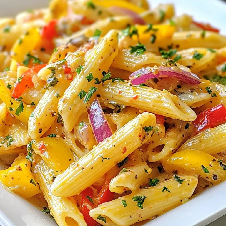 Um Rasta Pasta einfach und lecker zuzubereiten, benötigen Sie folgende Zutaten: - 340 g Penne-Nudeln - 1 Esslöffel Olivenöl - 1 rote Paprika, in Streifen geschnitten - 1 gelbe Paprika, in Streifen geschnitten - 1 grüne Paprika, in Streifen geschnitten - 1 kleine rote Zwiebel, in Ringe geschnitten - 3 Knoblauchzehen, fein gehackt - 1 Teelöffel getrockneter Thymian - 1 Teelöffel Piment - 1 Teelöffel Paprika - 1/2 Teelöffel Cayennepfeffer (nach Geschmack anpassen) - 240 ml Schlagcreme oder Kokosmilch - 240 ml Gemüse- oder Hühnerbrühe - 50 g geriebener Parmesan (oder Nährhefe für die vegane Option) - Salz und Pfeffer nach Geschmack - Frische Petersilie, gehackt als Garnitur Sie können Rasta Pasta nach Ihrem Geschmack anpassen. Hier sind einige Ideen: - Fügen Sie Spinat oder Brokkoli für mehr Farbe hinzu. - Verwenden Sie Chili für extra Schärfe. - Probieren Sie verschiedene Käsesorten wie Feta oder Mozzarella. - Ersetzen Sie die Penne durch glutenfreie Nudeln. Frische Zutaten machen Ihr Gericht besser. Hier sind einige Tipps: - Wählen Sie Paprika mit glatter Haut und kräftigen Farben. - Achten Sie darauf, dass die Zwiebeln fest und ohne Druckstellen sind. - Kaufen Sie frischen Knoblauch, der fest und trocken ist. - Verwenden Sie frische Kräuter, wenn möglich, um den Geschmack zu verstärken. {{ingredient_image_2}} Zuerst müssen wir die Penne-Nudeln kochen. Nimm einen großen Topf und fülle ihn mit Wasser. Füge eine Prise Salz hinzu. Setze den Topf auf den Herd und bringe das Wasser zum Kochen. Gib dann die 340 g Penne-Nudeln hinein. Koche sie gemäß der Packungsanleitung al dente. Das dauert etwa 10 bis 12 Minuten. Wenn sie fertig sind, gieße die Nudeln in ein Sieb und lasse sie abtropfen. Stelle sie dann beiseite. Jetzt kommt der spannende Teil: das Gemüse anbraten! Nimm eine große Pfanne und erhitze 1 Esslöffel Olivenöl bei mittlerer Hitze. Füge die geschnittenen Paprika und die rote Zwiebel hinzu. Du kannst 1 rote, 1 gelbe und 1 grüne Paprika verwenden. Brate das Gemüse etwa 5 bis 7 Minuten lang an, bis es weich ist. Rühre gelegentlich um. Dann füge 3 fein gehackte Knoblauchzehen, 1 Teelöffel getrockneten Thymian, 1 Teelöffel Piment, 1 Teelöffel Paprika und 1/2 Teelöffel Cayennepfeffer hinzu. Brate alles für 1 bis 2 Minuten weiter. So entfalten sich die Aromen wunderbar. Jetzt bereiten wir die Sauce vor. Gieße 240 ml Schlagcreme oder Kokosmilch in die Pfanne. Füge auch 240 ml Gemüse- oder Hühnerbrühe hinzu. Rühre alles gut um, damit sich die Zutaten verbinden. Lass die Mischung sanft köcheln. Dann gib die gekochten Penne-Nudeln in die Pfanne. Mische sie gut mit der Sauce. Füge 50 g geriebenen Parmesan hinzu. Wenn du eine vegane Option möchtest, nimm Nährhefe. Schmecke alles mit Salz und Pfeffer ab. Lass es noch eine Minute köcheln. So wird die Pasta schön cremig. Gib zum Schluss gehackte Petersilie zur Garnitur hinzu. Dein Rasta Pasta Gericht ist jetzt bereit zum Servieren! Um die perfekten Penne-Nudeln zuzubereiten, folge diesen einfachen Schritten: - Koche einen großen Topf mit gesalzenem Wasser. - Füge die Nudeln hinzu, sobald das Wasser sprudelt. - Rühre gelegentlich um, damit sie nicht kleben. - Probiere die Nudeln 1-2 Minuten vor dem Ende der Garzeit. - Sie sollten fest, aber nicht hart sein. - Gieße sie ab und lasse sie kurz ruhen. Die richtige Gewürzmischung macht Rasta Pasta besonders lecker. Hier sind meine Tipps: - Verwende frische oder getrocknete Kräuter, um den Geschmack zu verstärken. - Thymian, Piment und Paprika passen gut zusammen. - Cayennepfeffer gibt der Pasta eine angenehme Schärfe. - Experimentiere mit Gewürzen, die du magst. - Füge die Gewürze zum Gemüse hinzu, um die Aromen zu entfalten. Die Präsentation ist wichtig, um deine Rasta Pasta schön zu servieren. Folgendes solltest du beachten: - Verwende große, flache Teller für eine gute Sichtbarkeit. - Platziere die Pasta in der Mitte des Tellers. - Garniere sie mit frischer Petersilie für einen Farbtupfer. - Streue etwas geriebenen Parmesan darüber, wenn gewünscht. - Ein Spritzer Olivenöl kann den Look verbessern. Pro Tipps Gemüse frisch halten: Verwenden Sie frisches Gemüse für den besten Geschmack und die beste Textur. Achten Sie darauf, dass das Gemüse knackig ist und keine braunen Flecken aufweist. Würze anpassen: Passen Sie die Gewürze nach Ihrem Geschmack an. Wenn Sie es schärfer mögen, fügen Sie mehr Cayennepfeffer hinzu oder verwenden Sie frische Chilischoten. Kokosmilch für mehr Geschmack: Verwenden Sie Kokosmilch statt Schlagcreme für eine cremigere und aromatischere Sauce, die auch vegan ist. Pasta al dente kochen: Achten Sie darauf, die Pasta al dente zu kochen, um sicherzustellen, dass sie beim Vermengen mit der Sauce nicht matschig wird. {{image_4}} Für eine vegane Rasta Pasta ersetze den Käse durch Nährhefe. Nährhefe gibt den Gerichten einen tollen, käsigen Geschmack. Du kannst auch Cashew-Creme verwenden. Dazu weiche Cashewkerne ein und püriere sie mit etwas Wasser. Das ergibt eine cremige Konsistenz. Wenn du etwas Protein hinzufügen möchtest, sind Hähnchen oder Würstchen gute Optionen. Brate sie zuerst in der Pfanne an, bevor du das Gemüse hinzufügst. Hähnchenbrust in Stücke schneiden und anbraten. Für Würstchen, schneide sie in Scheiben. Beide Varianten machen die Pasta nahrhafter und sättigender. Für eine glutenfreie Rasta Pasta kannst du Zucchini-Nudeln oder Reisnudeln nutzen. Zucchini-Nudeln sind leicht und gesund. Sie nehmen die Aromen gut auf. Reisnudeln sind eine weitere tolle Wahl. Sie sind weich und passen gut zur cremigen Sauce. Lagern Sie Rasta Pasta in einem luftdichten Behälter. Lassen Sie die Pasta zuerst abkühlen, bevor Sie sie wegstellen. Die Hitze kann den Behälter beschädigen. Lagern Sie die Rasta Pasta im Kühlschrank. So bleibt sie frisch und lecker. Achten Sie darauf, dass die Nudeln gut mit der Sauce bedeckt sind. Das verhindert, dass sie austrocknen. Um Rasta Pasta aufzuwärmen, nutzen Sie eine Pfanne oder die Mikrowelle. In der Pfanne fügen Sie etwas Wasser oder Brühe hinzu. Dies hilft, die Pasta feucht zu halten. Erhitzen Sie die Mischung bei mittlerer Hitze. Rühren Sie häufig um, damit alles gleichmäßig warm wird. Wenn Sie die Mikrowelle nutzen, decken Sie den Behälter ab. Dies hält die Feuchtigkeit. Erwärmen Sie die Pasta in kurzen Intervallen und rühren Sie zwischendurch um. Rasta Pasta bleibt im Kühlschrank etwa drei bis fünf Tage frisch. Achten Sie auf den Geruch und das Aussehen. Wenn die Pasta seltsam riecht oder anders aussieht, entsorgen Sie sie. Frieren Sie die Rasta Pasta ein, wenn Sie sie länger aufbewahren möchten. Im Gefrierschrank hält sie bis zu drei Monate. Achten Sie darauf, die Pasta in einem gefrierfesten Behälter zu lagern. So bleibt der Geschmack erhalten. Rasta Pasta ist ein buntes Pasta-Gericht. Es verbindet italienische und karibische Aromen. Die bunten Paprika geben dem Gericht ein frisches Aussehen. Die Sauce ist reichhaltig und cremig, oft mit Kokosmilch oder Schlagcreme. Rasta Pasta ist einfach und schnell zuzubereiten. Es ist perfekt für ein schnelles Abendessen. Rasta Pasta kommt aus der karibischen Küche. Es ist inspiriert von Jamaika und der Rastafari-Kultur. Die lebendigen Farben der Paprika stehen für die Flagge Jamaikas. Viele Köche fügen ihre eigenen Zutaten hinzu. So entsteht eine Mischung aus Tradition und Kreativität. Rasta Pasta ist heute in vielen Restaurants und Haushalten beliebt. Ja, du kannst Rasta Pasta leicht vorbereiten. Koche die Pasta und das Gemüse im Voraus. Bewahre sie in einem luftdichten Behälter auf. Du kannst die Rasta Pasta bis zu drei Tage im Kühlschrank lagern. Wenn du sie wieder aufwärmen möchtest, benutze die Mikrowelle oder eine Pfanne. Füge etwas Brühe oder Sahne hinzu, um die Creamigkeit wiederherzustellen. In diesem Artikel habe ich die wichtigsten Aspekte von Rasta Pasta behandelt. Wir haben die Zutaten, die Schritt-für-Schritt-Anleitung und nützliche Tipps durchgegangen. Auch Variationen für verschiedene Ernährungsvorlieben wurden betrachtet. Rasta Pasta ist mehr als nur ein Gericht; es ist eine kreative Möglichkeit, Geschmack und Farbe zu vereinen. Mit den richtigen Zutaten und Techniken kannst du ein wunderbares Gericht zaubern. Denke an die Lagerung und Aufwärm-Tipps, um die beste Qualität zu erhalten. Viel Spaß beim Kochen und Genießen!