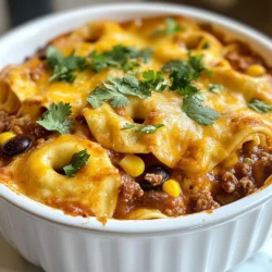 Für dieses leckere Gericht benötigst du: - 340 g Käse-Tortellini (frisch oder gefroren) - 450 g Rinderhackfleisch - 1 Dose (425 g) Enchilada-Sauce - 1 Dose (425 g) schwarze Bohnen, abgetropft und abgespült - 240 ml Maiskörner (frisch oder gefroren) - 200 g geriebener Cheddar-Käse Diese Zutaten sorgen für einen herzhaften und befriedigenden Auflauf, der schnell zubereitet ist. Um deinem Auflauf Geschmack zu verleihen, füge folgende Gewürze hinzu: - 1 TL gemahlener Kreuzkümmel - 1 TL Chili-Pulver - ½ TL Knoblauchpulver - ½ TL Zwiebelpulver - Salz und Pfeffer nach Geschmack Diese Gewürze bringen die Aromen der Enchilada-Sauce und des Rindfleischs zum Strahlen. Für eine schöne Präsentation kannst du Folgendes verwenden: - Frischer Koriander, gehackt (zum Garnieren) Serviere den Auflauf in einzelnen Schalen. Ein Klecks saure Sahne oder Guacamole passt perfekt dazu. So wird dein Gericht nicht nur lecker, sondern sieht auch toll aus! {{ingredient_image_2}} Heize deinen Ofen auf 175 °C vor. In einem großen Topf bringst du gesalzenes Wasser zum Kochen. Füge 340 g Käse-Tortellini hinzu und koche sie nach Packungsanleitung. Du solltest sie al dente kochen, damit sie beim Backen nicht matschig werden. Nach dem Kochen gieße die Tortellini ab und stelle sie beiseite. Erhitze eine große Pfanne bei mittlerer Hitze. Gib 450 g Rinderhackfleisch hinein. Brate es, bis es durchgegart und schön braun ist. Achte darauf, das Fleisch während des Bratens mit einem Spatel zu zerdrücken. Wenn das Fleisch fertig ist, gieße das überschüssige Fett ab. Jetzt füge Gewürze hinzu: 1 TL gemahlener Kreuzkümmel, 1 TL Chili-Pulver, ½ TL Knoblauchpulver und ½ TL Zwiebelpulver. Rühre alles gut um. Dann gib 1 Dose schwarze Bohnen und 240 ml Maiskörner dazu. Vermische die Zutaten gründlich. Gieße 1 Dose Enchilada-Sauce in die Pfanne und rühre, bis alles gut vermischt ist. Lass es 5 Minuten köcheln, damit sich die Aromen verbinden. Nimm eine große Schüssel und kombiniere die gekochten Tortellini mit der Rinder- und Enchilada-Mischung. Rühre alles gründlich um, damit die Tortellini gut mit der Sauce überzogen sind. Jetzt bist du bereit, den Auflauf zusammenzusetzen! Beim Kochen des Beef Enchilada Tortellini Auflaufs gibt es einige häufige Fehler, die du vermeiden solltest: - Überkochen der Tortellini: Achte darauf, die Tortellini nur bis al dente zu kochen. Sie garen im Ofen weiter. - Zu viel Fett im Fleisch: Achte darauf, das überschüssige Fett nach dem Anbraten abzugießen. Sonst wird der Auflauf fettig. - Nicht genug würzen: Probiere die Mischung, bevor du sie in den Auflauf gibst. So kannst du die Gewürze nach deinem Geschmack anpassen. Du kannst das Rezept ganz einfach anpassen: - Gebe Gemüse hinzu: Füge Paprika oder Zucchini zur Rinder- und Bohnenmischung hinzu. Es macht das Gericht bunter und gesünder. - Verwende Hühnchen: Statt Rinderhackfleisch kannst du auch Hühnchen verwenden. Das gibt einen anderen Geschmack. - Käse variieren: Probiere verschiedene Käsesorten aus. Gouda oder Monterey Jack sind tolle Alternativen. Die Präsentation macht das Essen noch besser: - Individuelle Schalen: Serviere den Auflauf in kleinen Schalen. So sieht es schön aus und jeder bekommt seine Portion. - Garnieren: Streue frischen Koriander oder Frühlingszwiebeln darüber. Es bringt Farbe und Frische. - Beilagen: Reiche saure Sahne oder Guacamole dazu. Das gibt einen tollen Kontrast zum würzigen Auflauf. Pro Tipps Tortellini al dente kochen: Achten Sie darauf, die Tortellini nur bis zum al dente Zustand zu kochen, da sie beim Backen weiterhin etwas weicher werden. Variationen der Füllung: Experimentieren Sie mit verschiedenen Füllungen für die Tortellini, wie Spinat oder Ricotta, um dem Gericht eine neue Note zu geben. Zusätzliche Gewürze: Fügen Sie nach Belieben mehr Gewürze wie Paprika oder Cayennepfeffer hinzu, um dem Gericht mehr Schärfe und Geschmack zu verleihen. Servieroptionen: Servieren Sie den Auflauf mit Beilagen wie Guacamole, saurer Sahne oder frischem Salsa für zusätzliche Frische und Geschmack. {{image_4}} Wenn Sie eine vegetarische Option wollen, ersetzen Sie das Rinderhackfleisch. Verwenden Sie stattdessen gemischtes Gemüse. Zucchini, Paprika und Spinat passen gut. Die schwarzen Bohnen bleiben eine großartige Proteinquelle. Diese Mischung macht das Gericht bunt und lecker. Käse kann Ihr Rezept aufpeppen. Probieren Sie Gouda oder Monterey Jack. Diese Käsesorten schmelzen gut und geben mehr Geschmack. Fügen Sie auch Gewürze hinzu, wie Paprika oder Oregano. Diese sorgen für eine besondere Note und mehr Tiefe im Aroma. Servieren Sie den Auflauf mit Beilagen wie Reis oder Salat. Eine frische Salsa oder Guacamole passt auch gut dazu. Diese Beilagen bringen frische Aromen und Texturen. Vergessen Sie nicht die saure Sahne! Sie rundet das Gericht perfekt ab. Wenn du Reste von deinem Beef Enchilada Tortellini Auflauf hast, ist das kein Problem! Bewahre die Reste in einem luftdichten Behälter auf. So bleiben sie frisch. Dieser Auflauf hält sich im Kühlschrank für etwa 3 bis 4 Tage. Achte darauf, dass der Auflauf vollständig abgekühlt ist, bevor du ihn in den Kühlschrank stellst. Möchtest du den Auflauf länger aufbewahren? Dann kannst du ihn einfrieren! Teile den Auflauf in Portionen und lege ihn in gefrierfreundliche Behälter. So bleibt der Auflauf bis zu 3 Monate haltbar. Achte darauf, das Datum auf dem Behälter zu notieren. Das hilft dir, den Überblick zu behalten. Um die Reste aufzuwärmen, nimm eine Portion des Auflaufs aus dem Kühlschrank oder Gefrierfach. Wenn du ihn aus dem Gefrierfach nimmst, solltest du ihn zuerst im Kühlschrank über Nacht auftauen. Dann heize den Ofen auf 175 °C vor. Stelle den Auflauf in eine Auflaufform und decke ihn mit Aluminiumfolie ab. Erwärme ihn für etwa 20 bis 25 Minuten. So wird der Käse schön schmelzig. Lass ihn kurz abkühlen, bevor du ihn servierst. So schmeckt er am besten! Die Gesamtzeit für den Beef Enchilada Tortellini Auflauf beträgt etwa 50 Minuten. Davon sind 15 Minuten für die Vorbereitung und 35 Minuten zum Kochen und Backen. Sie können in dieser Zeit die Tortellini kochen und das Rinderhackfleisch zubereiten. Ja, Sie können frische Tortellini anstelle von gefrorenen verwenden. Frische Tortellini kochen oft schneller, also achten Sie darauf, die Kochzeit anzupassen. Frische Tortellini bringen einen tollen Geschmack und eine zarte Textur in das Gericht. Zu diesem Auflauf passen viele Beilagen gut. Sie können einen frischen grünen Salat servieren. Auch Guacamole oder saure Sahne sind tolle Ergänzungen. Tortilla-Chips machen das Essen knusprig und spaßig. Der Beef Enchilada Tortellini Auflauf ist einfach und lecker. Wir haben die Hauptzutaten, Gewürze und Serviervorschläge durchgesehen. Danach folgten die wichtigen Schritte zur Zubereitung und Tipps, um häufige Fehler zu vermeiden. Ich habe auch Variationen und Lagerungshinweise gegeben, damit du das Rezept anpassen kannst. Nutze diese Informationen, um deinen nächsten Abend zu bereichern. Probiere neue Ideen aus und genieße die Farbe und den Geschmack. So wird das Kochen zum Spaß!