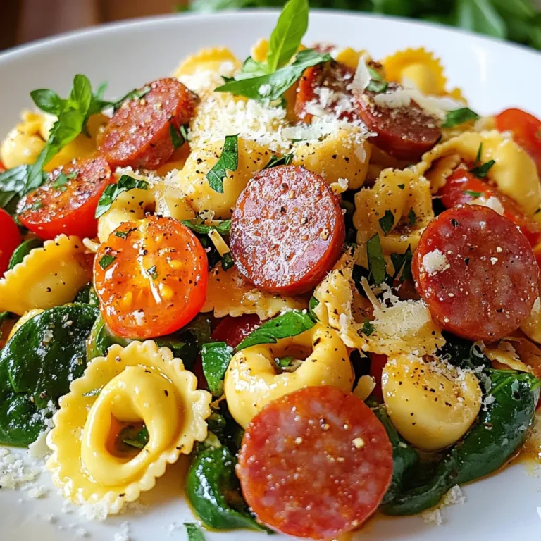 Für das Rezept benötigst du: - 340 g Käse-Tortellini (frisch oder gefroren) - 450 g Kielbasa-Wurst, in Scheiben geschnitten - 2 Tassen frischer Spinat - 1 Tasse Kirschtomaten, halbiert - 1 Paprika, gewürfelt (rot oder gelb) - 3 Knoblauchzehen, fein gehackt - 2 Esslöffel Olivenöl - 1 Teelöffel italienische Kräuter - Salz und Pfeffer nach Geschmack - Geriebener Parmesan zum Garnieren - Frische Basilikumblätter zur Dekoration Wähle eine Kielbasa, die frisch und von hoher Qualität ist. Achte auf: - Farbe: Die Wurst sollte eine satte, gleichmäßige Farbe haben. - Geruch: Sie sollte frisch riechen, nicht unangenehm. - Textur: Die Wurst sollte fest sein und nicht matschig wirken. - Zutatenliste: Günstige Wurst kann viele Zusatzstoffe haben. Achte auf natürliche Zutaten. Du kannst verschiedene Tortellini-Varianten verwenden. Hier sind einige Optionen: - Käse-Tortellini: Der Klassiker, perfekt für einen cremigen Geschmack. - Spinat-Tortellini: Für einen zusätzlichen gesunden Kick. - Fleisch-Tortellini: Wenn du mehr Protein möchtest, probiere diese Variante. - Pilz-Tortellini: Für ein umami-reiches Aroma, das gut mit der Kielbasa harmoniert. {{ingredient_image_2}} Heize deinen Blackstone-Grill auf mittlere Hitze vor. Lege etwas Olivenöl in die Pfanne. Das Öl hilft, die Kielbasa knusprig zu machen. Warte, bis das Öl heiß ist. Du kannst einen kleinen Spritzer Wasser hineingeben. Wenn es zischt, ist das Öl bereit. Nimm die Kielbasa und schneide sie in dünne Scheiben. Du kannst auch andere Würste verwenden. Nimm eine Paprika, schneide sie in kleine Würfel und lege sie beiseite. Hacke drei Knoblauchzehen fein. Bereite die Kirschtomaten vor, indem du sie halbierst. Wasche den frischen Spinat und lasse ihn abtropfen. Koche die Tortellini laut den Anweisungen auf der Verpackung. Wenn sie fertig sind, gieße sie ab. Füge die Kielbasa in die Pfanne hinzu und brate sie 5-7 Minuten an. Rühre oft um, bis sie goldbraun ist. Gib die Paprika und den Knoblauch dazu. Sautiere alles weitere 3-4 Minuten. Füge die abgetropften Tortellini zur Pfanne hinzu. Mische alles gut. Jetzt kommen die Kirschtomaten und der Spinat hinein. Würze mit italienischen Kräutern, Salz und Pfeffer. Lasse alles 2-3 Minuten kochen. Der Spinat sollte verwelken und die Tomaten weich sein. Nimm die Pfanne vom Herd. Serviere alles warm. Streue frisch geriebenen Parmesan und Basilikumblätter darüber. Das sieht nicht nur gut aus, sondern schmeckt auch lecker! Ein häufiger Fehler ist, die Kielbasa zu lange zu braten. Sie sollte schön braun sein, aber nicht trocken. Achten Sie darauf, die Hitze nicht zu hoch einzustellen. Ein weiterer Fehler ist, die Tortellini zu überkochen. Achten Sie auf die Packungsanweisungen, um die perfekte Konsistenz zu erreichen. Um die perfekte Konsistenz zu erreichen, kochen Sie die Tortellini al dente. Dies gibt ihnen einen tollen Biss. Fügen Sie die Tortellini erst am Ende zur Kielbasa-Mischung hinzu. So bleiben sie schön fest und nehmen die Aromen gut auf. Frische Tortellini benötigen etwa 3-5 Minuten Kochzeit. Gefrorene Tortellini brauchen meist 8-10 Minuten. Überprüfen Sie die Tortellini nach der angegebenen Zeit, um sicherzustellen, dass sie nicht zu weich werden. Pro Tipps Die richtige Tortellini-Wahl: Verwenden Sie frische Tortellini für den besten Geschmack, gefrorene sind jedoch eine praktische Alternative, die ebenfalls gut funktioniert. Variationen hinzufügen: Experimentieren Sie mit verschiedenen Gemüsesorten wie Zucchini oder Auberginen, um das Gericht noch abwechslungsreicher zu gestalten. Würze nach Geschmack: Scheuen Sie sich nicht, die Menge an italienischen Kräutern oder Gewürzen zu erhöhen, um das Gericht nach Ihrem persönlichen Geschmack anzupassen. Perfekte Präsentation: Servieren Sie das Gericht in tiefen Tellern und garnieren Sie es großzügig mit frisch geriebenem Parmesan und Basilikumblättern für einen ansprechenden Look. {{image_4}} Wenn Sie eine vegetarische Option suchen, probieren Sie Tofuwurst oder Seitan. Diese Optionen geben dem Gericht eine ähnliche Textur und Geschmack. Sie können auch geräucherten Tempeh verwenden. Schneiden Sie ihn in Scheiben und braten Sie ihn wie die Kielbasa. Das macht das Gericht lecker und gesund. Experimentieren Sie mit verschiedenen Gemüsesorten. Zucchini, Auberginen oder Brokkoli passen gut. Sie können auch Erbsen oder Karotten hinzufügen. Diese Gemüsesorten bringen Farbe und Ballaststoffe in das Gericht. Sautieren Sie sie einfach mit der Paprika und dem Knoblauch. Das gibt einen frischen Geschmack. Käse ist ein wichtiger Teil der Tortellini. Nutzen Sie verschiedene Käsesorten, um neue Aromen zu entdecken. Ricotta ist eine tolle Wahl, wenn Sie etwas Cremiges möchten. Parmesan gibt einen kräftigen Geschmack. Auch Feta passt gut, wenn Sie etwas Salziges wollen. Streuen Sie den Käse einfach über die fertige Speise. Das sorgt für einen schönen, schmelzenden Effekt. Wenn Sie Reste von Ihrem Blackstone Kielbasa Tortellini haben, lagern Sie sie in einem luftdichten Behälter. So bleibt die Frische erhalten. Lassen Sie das Gericht vor dem Einlagern auf Raumtemperatur abkühlen. Dies verhindert Kondensation, die die Tortellini matschig machen kann. Um die Reste aufzuwärmen, geben Sie sie in eine Pfanne bei mittlerer Hitze. Fügen Sie einen Schuss Wasser oder Brühe hinzu. So bleibt das Gericht feucht. Rühren Sie häufig, bis alles heiß ist. Sie können Sie auch in der Mikrowelle aufwärmen. Decken Sie den Behälter ab und stellen Sie die Leistung auf niedrig. Im Kühlschrank hält sich Ihr Gericht bis zu drei Tage. Wenn Sie es länger aufbewahren möchten, frieren Sie es ein. In einem luftdichten Behälter bleibt es bis zu drei Monate frisch. Denken Sie daran, das Gericht vor dem Einfrieren gut abzukühlen, um die Qualität zu sichern. Es dauert nur 25 Minuten, um dieses Gericht zuzubereiten. Die Vorbereitungszeit beträgt 10 Minuten. Das Kochen der Zutaten benötigt etwa 15 Minuten. So schnell können Sie eine leckere Mahlzeit zubereiten! Ja, Sie können die Tortellini im Voraus zubereiten. Kochen Sie sie einfach nach Anleitung und lassen Sie sie abkühlen. Bewahren Sie sie in einem luftdichten Behälter im Kühlschrank auf. So sparen Sie Zeit, wenn Sie das Gericht später zubereiten. Zu Blackstone Kielbasa Tortellini passen viele Beilagen gut. Hier sind einige Vorschläge: - Ein frischer gemischter Salat - Knoblauchbrot oder Baguette - Gedünstetes Gemüse wie Brokkoli oder Zucchini - Ein einfacher Joghurt-Dip Diese Beilagen ergänzen den Geschmack des Gerichts perfekt! In diesem Artikel haben wir alles über Blackstone Kielbasa Tortellini besprochen. Wir haben die besten Zutaten und deren Auswahl behandelt. Ich habe Ihnen gezeigt, wie Sie alles Schritt für Schritt zubereiten und häufige Fehler vermeiden. Außerdem habe ich Variationen und Lagerungshinweise gegeben. Denken Sie daran, dass das Experimentieren mit verschiedenen Zutaten Spaß macht. So finden Sie Ihren eigenen perfekten Geschmack! Genießen Sie Ihr Gericht und teilen Sie es gerne mit Freunden.