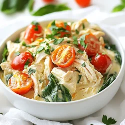 - 4 Hähnchenbrustfilets ohne Haut und ohne Knochen - 1 Päckchen Ranch-Gewürzmischung - 1 Tasse natriumarme Hühnerbrühe Die Hauptbestandteile sind einfach zu finden. Die Hähnchenbrust ist mager und zart. Die Ranch-Gewürzmischung bringt den typischen Geschmack. Sie gibt dem Gericht ein würziges Aroma. Die Hühnerbrühe sorgt für eine saftige Basis. Sie hilft, das Hähnchen zu garen. - 1 Tasse Frischkäse, zimmerwarm - 1 Tasse frischer Spinat, grob gehackt - 1 Tasse Kirschtomaten, halbiert Die zusätzlichen Zutaten machen das Gericht reichhaltiger. Frischkäse fügt Cremigkeit hinzu. Er schmilzt gut und macht alles lecker. Der Spinat bringt frische und Farbe ins Gericht. Kirschtomaten sorgen für eine süße Note. Sie machen die Mahlzeit noch bunter und gesünder. - 1 Teelöffel Knoblauchpulver - Salz und Pfeffer nach Geschmack - Frische Petersilie zur Garnierung (optional) Die Gewürze sind wichtig für den Geschmack. Knoblauchpulver gibt dem Gericht Tiefe. Salz und Pfeffer bringen alles zusammen. Sie helfen, die Aromen zu verstärken. Frische Petersilie als Garnierung sieht schön aus. Sie gibt dem Gericht Frische und einen weiteren Geschmack. {{ingredient_image_2}} Für das beste Ergebnis starte ich mit der Vorbereitung der Hähnchenbrustfilets. Ich nehme vier Hähnchenbrustfilets ohne Haut und ohne Knochen. Diese lege ich gleichmäßig auf den Boden des Crockpots. Als nächstes wasche ich das Gemüse. Ich schneide die Kirschtomaten in zwei Hälften und hacke den frischen Spinat grob. Diese Schritte helfen, die Aromen besser zu entfalten. Nun stelle ich die Temperatureinstellungen des Crockpots ein. Ich wähle die niedrige Temperatur und stelle die Garzeit auf 4 bis 5 Stunden ein. Das Hähnchen wird so zart sein und wunderbar schmecken. Jetzt schichte ich die Zutaten in den Crockpot. Zuerst streue ich die Ranch-Gewürzmischung gleichmäßig über die Hähnchenbrustfilets. Dann gieße ich die natriumarme Hühnerbrühe darüber, sodass das Hähnchen gut bedeckt ist. Ich füge auch einen Teelöffel Knoblauchpulver sowie Salz und Pfeffer nach Geschmack hinzu. Ich rühre alles vorsichtig um, damit sich die Gewürze gut verteilen. Nach dem Garen ist es Zeit, das Hähnchen zu zerkleinern. Ich nehme zwei Gabeln und zerreiße das Hähnchen direkt im Crockpot. Dabei vermenge ich alles gut, um eine cremige Konsistenz zu schaffen. Für den letzten Schliff gebe ich den zimmerwarmen Frischkäse in den Crockpot. Ich rühre ihn gut ein, bis er vollständig eingearbeitet ist. Dann füge ich den gehackten Spinat und die halbierten Kirschtomaten hinzu. Ich decke den Crockpot erneut ab und lasse alles für weitere 20 bis 30 Minuten garen, bis der Spinat verwelkt und die Tomaten weich sind. Ich serviere das Gericht in Schalen, garniert mit frischer Petersilie. Dazu passt Reis oder frisches Brot, um die köstliche Soße aufzusaugen. Um das Aroma zu verstärken, können Sie die Gewürze anpassen. Fügen Sie mehr Knoblauchpulver oder frisch gehackten Knoblauch hinzu. Für einen schärferen Geschmack, probieren Sie etwas Paprika oder Cayennepfeffer. Diese kleinen Änderungen machen viel aus. Die richtige Konsistenz ist wichtig. Der Frischkäse sorgt für Cremigkeit. Wenn die Mischung zu dick ist, fügen Sie etwas mehr Hühnerbrühe hinzu. Achten Sie darauf, dass das Hähnchen gut bedeckt bleibt. Bereiten Sie alles im Voraus vor. Marinieren Sie die Hähnchenbrustfilets über Nacht mit der Ranch-Gewürzmischung. So entfalten sich die Aromen besser. Dies spart Zeit am Kochtag. Verwenden Sie auch Tiefkühlprodukte. Tiefgefrorener Spinat eignet sich gut. Er braucht keine Vorbereitung und ist immer bereit. So können Sie die Zubereitung noch schneller machen. Überkochen kann die Textur des Hähnchens ruinieren. Setzen Sie den Timer genau. Kochen Sie das Hähnchen vier bis fünf Stunden. So bleibt es zart und saftig. Um ein Anbrennen zu verhindern, stellen Sie sicher, dass genug Flüssigkeit im Crockpot ist. Wenn nötig, gießen Sie mehr Hühnerbrühe hinzu. Decken Sie den Crockpot immer gut ab, damit die Feuchtigkeit nicht entweicht. Pro Tipps Hähnchen marinieren: Lassen Sie die Hähnchenbrustfilets vor dem Garen einige Stunden oder über Nacht mit der Ranch-Gewürzmischung marinieren, um den Geschmack zu intensivieren. Frischkäse richtig einarbeiten: Stellen Sie sicher, dass der Frischkäse zimmerwarm ist, damit er sich besser in die Hähnchenmischung einfügt und eine cremige Konsistenz entsteht. Spinat frisch hinzufügen: Fügen Sie den Spinat kurz vor dem Servieren hinzu, um sicherzustellen, dass er seine leuchtende Farbe und Nährstoffe behält. Perfekte Beilage wählen: Servieren Sie das Gericht mit Reis oder frischem Brot, um die köstliche Soße aufzusaugen und ein komplettes Essen zu genießen. {{image_4}} Für vegane Optionen können Sie pflanzliches Hähnchen verwenden. Es gibt viele Marken, die tolle Alternativen bieten. Diese ersetzen das Hähnchen gut in diesem Rezept. Veganer Frischkäse ist eine weitere wichtige Zutat. Er sorgt für die cremige Konsistenz, die jeder liebt. Achten Sie darauf, dass er gut schmilzt, damit die Mischung gut wird. Das Rezept lässt sich leicht erweitern. Fügen Sie mehr Gemüse hinzu, um den Nährwert zu steigern. Zucchini, Paprika oder Brokkoli passen sehr gut. Käsevarianten wie Cheddar oder Mozzarella bringen zusätzliche Cremigkeit. Diese Käse schmelzen gut und schmecken lecker. Experimentieren Sie mit verschiedenen Sorten für neue Geschmäcker. Das Gewürzprofil lässt sich kreativ anpassen. Sie können die Ranch-Gewürzmischung mit Kräutern erweitern. Frischer Dill oder Oregano geben dem Gericht eine neue Tiefe. Auch mediterrane oder asiatische Geschmäcker sind spannend. Fügen Sie zum Beispiel Basilikum oder Sojasauce hinzu. Diese Variationen machen das Gericht noch interessanter. - Kühlschrankaufbewahrung: Bewahren Sie das Hähnchen in einem luftdichten Behälter auf. Es bleibt frisch für 3 bis 4 Tage. - Gefrieroptionen: Sie können das Gericht einfrieren. Verwenden Sie einen gefrierfesten Behälter oder einen Gefrierbeutel. So bleibt es bis zu 3 Monate haltbar. - Empfohlene Lagerzeiten: Im Kühlschrank 3 bis 4 Tage. Im Gefrierfach bis zu 3 Monate. - Hinweise zum Wiederaufwärmen: Erwärmen Sie das Hähnchen auf dem Herd oder in der Mikrowelle. Stellen Sie sicher, dass es gleichmäßig heiß ist. - Kreative Rezeptideen mit übrig gebliebenem Hähnchen: Nutzen Sie das Hähnchen für Wraps, Salate oder Pasta. Es schmeckt auch in einer Suppe gut. - Einfrieren und Neuzubereitung: Wenn Sie Reste einfrieren, tauen Sie sie im Kühlschrank auf. Erhitzen Sie die Reste, bis sie heiß sind. So bleibt der Geschmack erhalten. Die gesamte Zubereitungs- und Garzeit beträgt etwa fünf Stunden. Die Vorbereitung dauert nur 15 Minuten. Danach lässt man das Hähnchen 4 bis 5 Stunden im Crockpot garen. Bei niedriger Temperatur wird es zart und saftig. Ja, du kannst auch andere Fleischsorten verwenden. Zum Beispiel ist Putenbrust eine gute Wahl. Du kannst auch Hähnchenschenkel nehmen, falls du mehr Geschmack willst. Rindfleisch oder Schweinefleisch sind ebenfalls Optionen, aber die Garzeit kann länger sein. Achte darauf, die Garzeiten anzupassen. Ideale Beilagen für Crockpot Ranch Chicken sind Reis oder frisches Brot. Beides hilft, die köstliche Soße aufzunehmen. Auch ein frischer Salat passt gut dazu. Du kannst auch gebratenes Gemüse oder Kartoffeln als Beilage wählen. Ja, du kannst die Ranch-Gewürzmischung selbst machen. Mische einfach folgende Zutaten: - 1 Esslöffel getrockneter Dill - 1 Esslöffel Knoblauchpulver - 1 Esslöffel Zwiebelpulver - 1 Teelöffel Salz - 1 Teelöffel schwarzer Pfeffer Diese Mischung ist frisch und würzig. Sie passt perfekt zu deinem Hähnchen. In diesem Artikel haben wir die wichtigsten Zutaten für Crockpot Ranch Chicken besprochen. Hierzu zählen Hähnchenbrust, Ranch-Gewürz, Frischkäse und Spinat. Ich habe dir gezeigt, wie du alles vorbereitest, garst und servierst. Außerdem gab es Tipps, um dein Gericht zu perfektionieren und häufige Fehler zu vermeiden. Experimentiere mit veganen Alternativen oder neuen Geschmäckern, um Abwechslung zu schaffen. Denke daran, Reste kreativ zu verwenden. So bleibt dein Essen spannend und lecker.