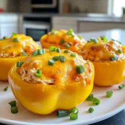Um die köstlichen Buffalo Chicken Stuffed Peppers zu machen, benötigen Sie: - 4 große Paprika (jede Farbe) - 2 Tassen gekochtes, zerrissenes Hähnchen - 1/2 Tasse Buffalo-Sauce (nach Geschmack anpassen) - 1 Tasse Frischkäse, weich - 1 Tasse geriebener Cheddar-Käse, geteilt - 1/2 Tasse Blauschimmelkäse (optional) - 2 Frühlingszwiebeln, in Scheiben geschnitten - Salz und Pfeffer nach Geschmack - Olivenöl zum Beträufeln Wenn Sie keine Blauschimmelkäse mögen, können Sie ihn weglassen. Stattdessen können Sie mehr Cheddar-Käse verwenden. Für eine schärfere Note können Sie auch Jalapeños hinzufügen. Wenn Sie kein Hähnchen haben, probieren Sie Rindfleisch oder Tofu für eine vegetarische Option. Wählen Sie frische Paprika aus, die fest und knackig sind. Achten Sie darauf, dass die Schale glänzt und keine dunklen Flecken hat. Jede Farbe hat ihren eigenen Geschmack, aber alle sind lecker. Grüne Paprika sind leicht bitter, während rote, gelbe und orange Paprika süßer sind. {{ingredient_image_2}} Beginne mit der Vorbereitung der Paprika. Du brauchst vier große Paprika. Jede Farbe bringt Freude auf den Teller. Schneide die Oberseiten der Paprika ab. Entferne die Samen und die weißen Membranen. Diese Teile können bitter schmecken. Beträufle die Außenseiten der Paprika leicht mit Olivenöl. Das gibt Geschmack und hilft beim Backen. Stelle die Paprika aufrecht in eine Auflaufform. So bleiben sie stabil und die Füllung läuft nicht heraus. Jetzt zur Füllung. Nimm eine große Rührschüssel. Füge zwei Tassen gekochtes, zerrissenes Hähnchen hinzu. Das Hähnchen ist die Hauptzutat. Es gibt viel Geschmack. Gieße eine halbe Tasse Buffalo-Sauce dazu. Du kannst die Menge nach deinem Geschmack anpassen. Jetzt kommt der Frischkäse. Nimm eine Tasse und mache ihn weich. Das hilft, die Füllung cremig zu machen. Füge auch die Hälfte des geriebenen Cheddar-Käses hinzu. Wenn du magst, kannst du eine halbe Tasse Blauschimmelkäse dazutun. Das gibt einen tollen Geschmack. Mische alles gut, bis eine cremige Masse entsteht. Schmecke die Mischung mit Salz und Pfeffer ab. Fülle jede Paprika vorsichtig mit der Mischung. Drücke die Füllung sanft, um sie gut zu verdichten. Das hilft, die Füllung in der Paprika zu halten. Bestreue die gefüllten Paprika mit dem restlichen Cheddar-Käse. Jetzt ist es Zeit zu backen. Heize deinen Ofen auf 190°C vor. Backe die Paprika für 25 bis 30 Minuten. Die Paprika sollten zart sein und der Käse goldbraun sprudeln. Nimm die Auflaufform aus dem Ofen. Lass die Paprika einige Minuten abkühlen. Garniere sie mit geschnittenen Frühlingszwiebeln. Das sieht toll aus und schmeckt lecker. Ein häufiger Fehler ist, die Paprika zu überfüllen. Sie sollten genug Platz lassen, damit die Füllung beim Backen aufgehen kann. Ein weiterer Fehler ist, die Paprika nicht ausreichend zu würzen. Salz und Pfeffer sind wichtig, um den Geschmack zu heben. Vergessen Sie nicht, die Paprika vor dem Füllen leicht zu ölen. Das sorgt für eine schöne Röstaromen. Sie können die Füllung nach Ihrem Geschmack anpassen. Fügen Sie verschiedene Käsesorten hinzu, wie Gouda oder Mozzarella. Wenn Sie es schärfer mögen, geben Sie mehr Buffalo-Sauce dazu. Für eine frische Note können Sie auch Gemüse wie Spinat oder Zucchini einmischen. Experimentieren Sie mit Gewürzen wie Paprika oder Knoblauchpulver, um neue Geschmacksebenen zu entdecken. Die Backzeit kann je nach Ofen variieren. In einem Umluftofen sind 25 Minuten oft genug. Bei einem herkömmlichen Ofen kann es bis zu 30 Minuten dauern. Überprüfen Sie die Paprika regelmäßig. Sie sind fertig, wenn die Haut zart ist und der Käse goldbraun blubbert. Lassen Sie die Paprika nach dem Backen kurz ruhen, damit die Füllung sich setzt. Pro Tips Wählen Sie die richtige Paprika: Um die besten Ergebnisse zu erzielen, verwenden Sie Paprika in verschiedenen Farben. Dies sorgt nicht nur für einen ansprechenden visuellen Effekt, sondern auch für unterschiedliche Geschmäcker und Texturen. Buffalo-Sauce anpassen: Die Schärfe der Buffalo-Sauce kann stark variieren. Beginnen Sie mit einer milden Version und fügen Sie nach Bedarf mehr hinzu, um die perfekte Balance für Ihren Geschmack zu finden. Frischkäse ordentlich vermengen: Stellen Sie sicher, dass der Frischkäse weich genug ist, bevor Sie ihn mit den anderen Zutaten vermengen. Dies erleichtert das Mischen und sorgt für eine gleichmäßige Füllung. Ideal zum Vorbereiten: Diese gefüllten Paprika lassen sich hervorragend im Voraus zubereiten. Füllen Sie die Paprika und lagern Sie sie bis zu 24 Stunden im Kühlschrank, bevor Sie sie backen. So sparen Sie Zeit beim Kochen! {{image_4}} Wenn du eine vegetarische Option möchtest, tausche das Hähnchen gegen gehackte Pilze oder Quinoa. Diese Zutaten geben den Paprika eine tolle Textur. Mische sie mit Buffalo-Sauce, Frischkäse und Käse. So bleibt der Geschmack würzig und lecker. Du wirst die cremige Füllung lieben, die trotzdem sättigend ist! Für mehr Schärfe, füge etwas Jalapeño oder Cayennepfeffer hinzu. Wenn du es milder magst, reduziere die Buffalo-Sauce. Du kannst auch die Würze mit süßer Paprika ausgleichen. Überlege, einen Spritzer Limettensaft hinzuzufügen. Der Saft bringt Frische und ersetzt etwas Hitze. So kannst du die Schärfe nach deinen Wünschen anpassen. Probiere auch andere Füllungen aus. Du kannst zum Beispiel schwarze Bohnen und Mais für eine mexikanische Note nutzen. Füge Avocado für Cremigkeit hinzu. Eine andere Idee ist, italienische Gewürze und Ricotta zu verwenden. Das gibt den Paprika einen ganz neuen Geschmack. Sei kreativ und finde deine Lieblingsfüllung! Um die Reste deiner Buffalo Chicken Stuffed Peppers gut zu lagern, benutze einen luftdichten Behälter. Stelle sicher, dass die gefüllten Paprika vollständig abgekühlt sind, bevor du sie einpackst. So bleibt der Geschmack frisch und die Paprika werden nicht matschig. Du kannst sie im Kühlschrank für bis zu 3 Tage aufbewahren. Wenn du die gefüllten Paprika aufwärmen möchtest, nutze den Ofen. Lege die Paprika in eine Auflaufform und decke sie mit Alufolie ab. Erhitze sie bei 175°C (350°F) für etwa 15-20 Minuten. Wenn du die Paprika knusprig magst, nimm die Folie in den letzten 5 Minuten ab. So wird der Käse schön goldbraun. Du kannst diese gefüllten Paprika auch einfrieren. Wickle jede Paprika einzeln in Frischhaltefolie und lege sie in einen Gefrierbeutel. So kannst du die Paprika bis zu 3 Monate aufbewahren. Wenn du sie essen möchtest, lasse sie im Kühlschrank auftauen. Danach kannst du sie wie oben beschrieben aufwärmen. Dieses Rezept ergibt vier Portionen. Jede gefüllte Paprika zählt als eine Portion. Wenn Sie mehr Gäste haben, können Sie die Menge einfach verdoppeln. Bereiten Sie mehr Paprika und Füllung vor, um alle zu sättigen. Ja, Sie können frisches Hähnchen verwenden. Kochen Sie es zuerst, bis es durch ist. Zerkleinern Sie das Hähnchen, bevor Sie es mit den anderen Zutaten mischen. Dies dauert etwas länger, aber der Geschmack bleibt lecker. Zu Buffalo Chicken Stuffed Peppers passen viele Beilagen gut. Hier sind einige Vorschläge: - Ein frischer gemischter Salat - Knusprige Pommes frites oder Süßkartoffelpommes - Ein cremiger Ranch-Dip oder Blauschimmelkäse-Dressing - Geröstetes Gemüse für mehr Geschmack und Farben Diese Kombinationen machen Ihr Essen rundum köstlich! In diesem Blogbeitrag haben wir alles über gefüllte Paprika erörtert. Wir haben die Zutaten detailliert aufgelistet und Alternativen angeboten. Die Schritt-für-Schritt-Anleitung zeigt, wie man die Paprika perfekt zubereitet. Außerdem haben wir Tipps gegeben, um Fehler zu vermeiden und die Füllung anzupassen. Variationen und die richtige Lagerung der Reste sind ebenfalls wichtig. Die FAQs bieten schnelle Antworten auf häufige Fragen. Jetzt bist du bereit, köstliche gefüllte Paprika zu zaubern. Viel Spaß beim Kochen und Experimentieren!