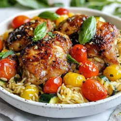 Um ein köstliches Ein-Pfanne Balsamico-Hühnchen mit Orzo zu machen, brauchen Sie: - 2 Esslöffel Olivenöl - 4 entbeinte, hautlose Hähnchenschenkel - Salz und Pfeffer nach Geschmack - 1 Teelöffel Knoblauchpulver - 1 Teelöffel getrockneter Oregano - 1 Tasse Orzo-Pasta - 1 Tasse Kirschtomaten, halbiert - 1 mittlere Zucchini, gewürfelt - 1/2 Tasse Balsamico-Essig - 2 Tassen Hühnerbrühe - Frische Basilikumblätter zum Garnieren - Geriebener Parmesan (optional) Diese Zutaten geben dem Gericht Geschmack und Farbe. Das Hähnchen wird zart, und die Orzo-Pasta nimmt die Aromen gut auf. Falls Sie einige Zutaten nicht haben, hier sind einige Alternativen: - Verwenden Sie Rapsöl anstelle von Olivenöl. - Statt Hähnchenschenkeln können Sie Hähnchenbrust verwenden. - Für einen milderen Geschmack können Sie das Knoblauchpulver weglassen. - Wenn Sie keine Zucchini haben, nehmen Sie Paprika oder Karotten. - Weißweinessig kann den Balsamico-Essig ersetzen. - Gemüsebrühe funktioniert auch gut anstelle von Hühnerbrühe. Diese Alternativen helfen, das Gericht anzupassen und dennoch köstlich zu halten. Für die Zubereitung benötigen Sie einige einfache Küchenutensilien: - Eine große Pfanne - Ein Holzlöffel oder Spatel - Ein Messer und Schneidebrett - Eine Tasse zum Abmessen - Eine Schüssel für die Zutaten Diese Utensilien machen die Zubereitung einfach und schnell. Mit diesen Werkzeugen sind Sie bereit, das Gericht zuzubereiten. {{ingredient_image_2}} Zuerst erhitzt du das Olivenöl in einer großen Pfanne. Stelle die Hitze auf mittel bis hoch. Während das Öl heiß wird, würze die Hähnchenschenkel mit Salz, Pfeffer, Knoblauchpulver und Oregano. Das gibt dem Hähnchen einen tollen Geschmack. Lege die Hähnchenschenkel in die Pfanne. Brate sie etwa 6 bis 7 Minuten pro Seite an. Sie sollten goldbraun und durchgegart sein. Nimm das Hähnchen aus der Pfanne und lege es beiseite. In der gleichen Pfanne fügst du die halbierten Kirschtomaten und die gewürfelte Zucchini hinzu. Dünste das Gemüse etwa 3 bis 4 Minuten. Es sollte leicht weich werden, aber nicht matschig. Diese Schritte bringen frische Aromen in dein Gericht. Das Gemüse wird später mit dem Hähnchen und der Orzo-Pasta kombiniert. Jetzt ist es Zeit für die Orzo-Pasta. Rühre die Orzo-Pasta in die Pfanne und lasse sie eine Minute anrösten. Das gibt der Pasta mehr Geschmack. Gieße dann den Balsamico-Essig und die Hühnerbrühe dazu. Mische alles gut durch. Lege die Hähnchenschenkel wieder in die Pfanne. Drücke sie leicht in die Orzo-Mischung. Bringe das Ganze zum Köcheln und decke die Pfanne ab. Lasse es 10 bis 12 Minuten kochen, bis die Orzo-Pasta al dente ist. Nach dem Kochen lasse das Gericht kurz ruhen. Lockere die Orzo-Pasta mit einer Gabel auf und garniere sie mit frischen Basilikumblättern. Geriebener Parmesan ist eine leckere Option. Um das Hähnchen zart und saftig zu machen, gibt es einige einfache Tricks. Erstens, braten Sie das Hähnchen bei mittlerer Hitze. Hohe Hitze kann das Fleisch austrocknen. Zweitens, würzen Sie es gut mit Salz und Pfeffer. Dies hilft, den Geschmack zu verstärken. Drittens, lassen Sie das Hähnchen nach dem Kochen ruhen. Dies gibt dem Saft Zeit, sich im Fleisch zu verteilen. Die Orzo-Pasta sollte al dente sein. Das bedeutet, sie hat einen leichten Biss. Kochen Sie die Orzo für etwa 10 Minuten in der Hühnerbrühe. Rühren Sie gut um, damit sie nicht klebt. Wenn die Flüssigkeit fast weg ist, nehmen Sie die Pfanne vom Herd. Lassen Sie die Orzo noch ein paar Minuten ruhen. So wird sie perfekt. Um den Geschmack zu verbessern, können Sie frische Kräuter nutzen. Basilikum passt sehr gut zu diesem Gericht. Fügen Sie auch etwas Zitrone hinzu. Der Saft bringt Frische und Tiefe. Wenn Sie es würziger mögen, probieren Sie rote Paprika oder Chili-Flocken. Diese geben dem Gericht einen schönen Kick. Auch geriebener Parmesan verleiht zusätzliche Cremigkeit. Pro Tipps Hähnchen marinieren: Marinieren Sie das Hähnchen einige Stunden oder über Nacht im Balsamico-Essig, um noch mehr Geschmack zu erzielen. Orzo nicht überkochen: Achten Sie darauf, die Orzo-Pasta al dente zu kochen, damit sie die perfekte Textur behält. Gemüse variieren: Experimentieren Sie mit verschiedenen Gemüsesorten wie Paprika oder Spinat, um zusätzliche Aromen und Farben hinzuzufügen. Parmesan hinzufügen: Für einen extra cremigen Geschmack können Sie den geriebenen Parmesan direkt in die Pfanne geben, bevor Sie das Gericht servieren. {{image_4}} Wenn Sie eine vegetarische Variante von Ein-Pfanne Balsamico-Hühnchen Orzo ausprobieren möchten, können Sie Tofu verwenden. Schneiden Sie den Tofu in Würfel und braten Sie ihn in Olivenöl an, bis er goldbraun ist. Sie können auch Blattgemüse wie Spinat oder Grünkohl hinzufügen. Fügen Sie das Gemüse nach dem Anbraten des Tofus hinzu, damit es weich wird und die Aromen aufnimmt. Um das Gericht noch leckerer zu machen, können Sie Feta oder Oliven hinzufügen. Feta bringt eine cremige Textur und einen salzigen Geschmack. Fügen Sie ihn einfach kurz vor dem Servieren hinzu. Oliven, zum Beispiel Kalamata, sorgen für einen herzhaften Kick. Schneiden Sie die Oliven in Scheiben und mischen Sie sie am Ende unter die Orzo-Pasta. Experimentieren Sie mit verschiedenen Gewürzen und Kräutern. Frisches Basilikum ist ein Muss, aber Sie können auch Thymian oder Rosmarin nutzen. Diese Kräuter geben dem Gericht einen frischen und aromatischen Geschmack. Für mehr Schärfe können Sie rote Pfefferflocken hinzufügen. Diese kleinen Anpassungen können Ihr Gericht auf ein neues Level heben! Um Ein-Pfanne Balsamico-Hühnchen mit Orzo frisch zu halten, lassen Sie das Gericht zuerst abkühlen. Teilen Sie die Reste in luftdichte Behälter auf. Sie können es auch in einem großen Behälter aufbewahren. Stellen Sie sicher, dass die Behälter gut verschlossen sind. So bleibt der Geschmack erhalten. Wenn Sie das Gericht länger aufbewahren möchten, können Sie es einfrieren. Achten Sie darauf, das Gericht in Portionen zu verpacken. So können Sie es leicht auftauen und aufwärmen. Im Kühlschrank hält sich das Gericht etwa drei bis vier Tage. Überprüfen Sie die Reste vor dem Essen. Wenn es seltsam riecht oder die Farbe sich verändert hat, entsorgen Sie es. Es ist wichtig, auf die Frische zu achten. So genießen Sie das Beste aus Ihrem Balsamico-Hühnchen mit Orzo. Zum Aufwärmen können Sie eine Pfanne verwenden. Geben Sie etwas Wasser oder Brühe dazu. So bleibt das Gericht saftig. Erwärmen Sie es bei mittlerer Hitze. Rühren Sie oft um, damit alles gleichmäßig warm wird. Alternativ können Sie die Reste in der Mikrowelle aufwärmen. Decken Sie den Behälter mit einem mikrowellengeeigneten Deckel ab. So trocknet das Essen nicht aus. Genießen Sie Ihr leckeres Balsamico-Hühnchen mit Orzo wieder warm! Die Zubereitung des Ein-Pfanne Balsamico-Hühnchens dauert insgesamt nur 30 Minuten. Davon sind 10 Minuten für die Vorbereitung und 20 Minuten für das Kochen. So schnell kannst du ein leckeres Gericht zaubern. Ja, du kannst andere Nudelsorten verwenden. Wenn du keine Orzo-Pasta hast, probiere kleine Fusilli oder Penne. Achte darauf, die Kochzeit anzupassen. Die Alternativen müssen gut in der Pfanne mit dem Hähnchen und dem Gemüse kochen. Das Gericht ist schon sehr reichhaltig. Ein frischer grüner Salat passt gut dazu. Auch knuspriges Brot ist eine tolle Wahl. Es hilft, die köstliche Balsamico-Sauce aufzunehmen. Du kannst auch gedünstetes Gemüse als Beilage servieren. In diesem Artikel haben wir die wichtigen Zutaten für Ein-Pfanne Balsamico-Hühnchen mit Orzo besprochen. Ich habe Alternativen und Küchengeräte vorgestellt. Die Schritt-für-Schritt-Anleitung zeigt, wie du das Gericht zubereitest. Tipps helfen dir, zartes Hähnchen und perfekte Orzo-Pasta zu erreichen. Wir haben auch interessante Variationen und Lagerungshinweise geteilt. Probiere verschiedene Ideen aus und entdecke deine Lieblingsversion. Viel Spaß beim Kochen und Genießen!