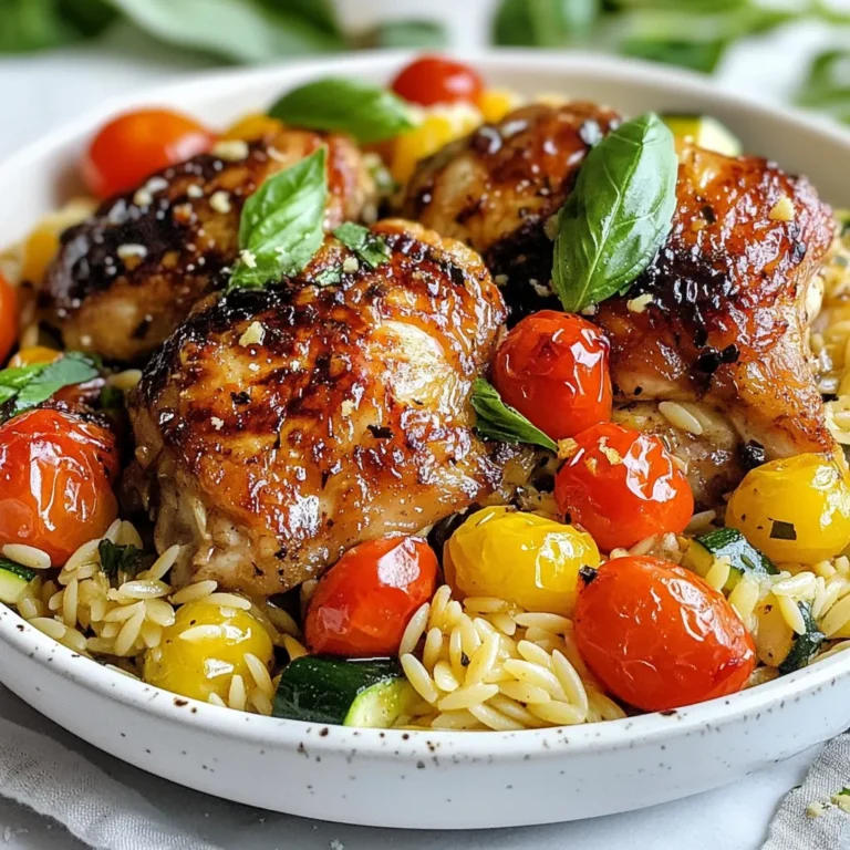 Um ein köstliches Ein-Pfanne Balsamico-Hühnchen mit Orzo zu machen, brauchen Sie: - 2 Esslöffel Olivenöl - 4 entbeinte, hautlose Hähnchenschenkel - Salz und Pfeffer nach Geschmack - 1 Teelöffel Knoblauchpulver - 1 Teelöffel getrockneter Oregano - 1 Tasse Orzo-Pasta - 1 Tasse Kirschtomaten, halbiert - 1 mittlere Zucchini, gewürfelt - 1/2 Tasse Balsamico-Essig - 2 Tassen Hühnerbrühe - Frische Basilikumblätter zum Garnieren - Geriebener Parmesan (optional) Diese Zutaten geben dem Gericht Geschmack und Farbe. Das Hähnchen wird zart, und die Orzo-Pasta nimmt die Aromen gut auf. Falls Sie einige Zutaten nicht haben, hier sind einige Alternativen: - Verwenden Sie Rapsöl anstelle von Olivenöl. - Statt Hähnchenschenkeln können Sie Hähnchenbrust verwenden. - Für einen milderen Geschmack können Sie das Knoblauchpulver weglassen. - Wenn Sie keine Zucchini haben, nehmen Sie Paprika oder Karotten. - Weißweinessig kann den Balsamico-Essig ersetzen. - Gemüsebrühe funktioniert auch gut anstelle von Hühnerbrühe. Diese Alternativen helfen, das Gericht anzupassen und dennoch köstlich zu halten. Für die Zubereitung benötigen Sie einige einfache Küchenutensilien: - Eine große Pfanne - Ein Holzlöffel oder Spatel - Ein Messer und Schneidebrett - Eine Tasse zum Abmessen - Eine Schüssel für die Zutaten Diese Utensilien machen die Zubereitung einfach und schnell. Mit diesen Werkzeugen sind Sie bereit, das Gericht zuzubereiten. {{ingredient_image_2}} Zuerst erhitzt du das Olivenöl in einer großen Pfanne. Stelle die Hitze auf mittel bis hoch. Während das Öl heiß wird, würze die Hähnchenschenkel mit Salz, Pfeffer, Knoblauchpulver und Oregano. Das gibt dem Hähnchen einen tollen Geschmack. Lege die Hähnchenschenkel in die Pfanne. Brate sie etwa 6 bis 7 Minuten pro Seite an. Sie sollten goldbraun und durchgegart sein. Nimm das Hähnchen aus der Pfanne und lege es beiseite. In der gleichen Pfanne fügst du die halbierten Kirschtomaten und die gewürfelte Zucchini hinzu. Dünste das Gemüse etwa 3 bis 4 Minuten. Es sollte leicht weich werden, aber nicht matschig. Diese Schritte bringen frische Aromen in dein Gericht. Das Gemüse wird später mit dem Hähnchen und der Orzo-Pasta kombiniert. Jetzt ist es Zeit für die Orzo-Pasta. Rühre die Orzo-Pasta in die Pfanne und lasse sie eine Minute anrösten. Das gibt der Pasta mehr Geschmack. Gieße dann den Balsamico-Essig und die Hühnerbrühe dazu. Mische alles gut durch. Lege die Hähnchenschenkel wieder in die Pfanne. Drücke sie leicht in die Orzo-Mischung. Bringe das Ganze zum Köcheln und decke die Pfanne ab. Lasse es 10 bis 12 Minuten kochen, bis die Orzo-Pasta al dente ist. Nach dem Kochen lasse das Gericht kurz ruhen. Lockere die Orzo-Pasta mit einer Gabel auf und garniere sie mit frischen Basilikumblättern. Geriebener Parmesan ist eine leckere Option. Um das Hähnchen zart und saftig zu machen, gibt es einige einfache Tricks. Erstens, braten Sie das Hähnchen bei mittlerer Hitze. Hohe Hitze kann das Fleisch austrocknen. Zweitens, würzen Sie es gut mit Salz und Pfeffer. Dies hilft, den Geschmack zu verstärken. Drittens, lassen Sie das Hähnchen nach dem Kochen ruhen. Dies gibt dem Saft Zeit, sich im Fleisch zu verteilen. Die Orzo-Pasta sollte al dente sein. Das bedeutet, sie hat einen leichten Biss. Kochen Sie die Orzo für etwa 10 Minuten in der Hühnerbrühe. Rühren Sie gut um, damit sie nicht klebt. Wenn die Flüssigkeit fast weg ist, nehmen Sie die Pfanne vom Herd. Lassen Sie die Orzo noch ein paar Minuten ruhen. So wird sie perfekt. Um den Geschmack zu verbessern, können Sie frische Kräuter nutzen. Basilikum passt sehr gut zu diesem Gericht. Fügen Sie auch etwas Zitrone hinzu. Der Saft bringt Frische und Tiefe. Wenn Sie es würziger mögen, probieren Sie rote Paprika oder Chili-Flocken. Diese geben dem Gericht einen schönen Kick. Auch geriebener Parmesan verleiht zusätzliche Cremigkeit. Pro Tipps Hähnchen marinieren: Marinieren Sie das Hähnchen einige Stunden oder über Nacht im Balsamico-Essig, um noch mehr Geschmack zu erzielen. Orzo nicht überkochen: Achten Sie darauf, die Orzo-Pasta al dente zu kochen, damit sie die perfekte Textur behält. Gemüse variieren: Experimentieren Sie mit verschiedenen Gemüsesorten wie Paprika oder Spinat, um zusätzliche Aromen und Farben hinzuzufügen. Parmesan hinzufügen: Für einen extra cremigen Geschmack können Sie den geriebenen Parmesan direkt in die Pfanne geben, bevor Sie das Gericht servieren. {{image_4}} Wenn Sie eine vegetarische Variante von Ein-Pfanne Balsamico-Hühnchen Orzo ausprobieren möchten, können Sie Tofu verwenden. Schneiden Sie den Tofu in Würfel und braten Sie ihn in Olivenöl an, bis er goldbraun ist. Sie können auch Blattgemüse wie Spinat oder Grünkohl hinzufügen. Fügen Sie das Gemüse nach dem Anbraten des Tofus hinzu, damit es weich wird und die Aromen aufnimmt. Um das Gericht noch leckerer zu machen, können Sie Feta oder Oliven hinzufügen. Feta bringt eine cremige Textur und einen salzigen Geschmack. Fügen Sie ihn einfach kurz vor dem Servieren hinzu. Oliven, zum Beispiel Kalamata, sorgen für einen herzhaften Kick. Schneiden Sie die Oliven in Scheiben und mischen Sie sie am Ende unter die Orzo-Pasta. Experimentieren Sie mit verschiedenen Gewürzen und Kräutern. Frisches Basilikum ist ein Muss, aber Sie können auch Thymian oder Rosmarin nutzen. Diese Kräuter geben dem Gericht einen frischen und aromatischen Geschmack. Für mehr Schärfe können Sie rote Pfefferflocken hinzufügen. Diese kleinen Anpassungen können Ihr Gericht auf ein neues Level heben! Um Ein-Pfanne Balsamico-Hühnchen mit Orzo frisch zu halten, lassen Sie das Gericht zuerst abkühlen. Teilen Sie die Reste in luftdichte Behälter auf. Sie können es auch in einem großen Behälter aufbewahren. Stellen Sie sicher, dass die Behälter gut verschlossen sind. So bleibt der Geschmack erhalten. Wenn Sie das Gericht länger aufbewahren möchten, können Sie es einfrieren. Achten Sie darauf, das Gericht in Portionen zu verpacken. So können Sie es leicht auftauen und aufwärmen. Im Kühlschrank hält sich das Gericht etwa drei bis vier Tage. Überprüfen Sie die Reste vor dem Essen. Wenn es seltsam riecht oder die Farbe sich verändert hat, entsorgen Sie es. Es ist wichtig, auf die Frische zu achten. So genießen Sie das Beste aus Ihrem Balsamico-Hühnchen mit Orzo. Zum Aufwärmen können Sie eine Pfanne verwenden. Geben Sie etwas Wasser oder Brühe dazu. So bleibt das Gericht saftig. Erwärmen Sie es bei mittlerer Hitze. Rühren Sie oft um, damit alles gleichmäßig warm wird. Alternativ können Sie die Reste in der Mikrowelle aufwärmen. Decken Sie den Behälter mit einem mikrowellengeeigneten Deckel ab. So trocknet das Essen nicht aus. Genießen Sie Ihr leckeres Balsamico-Hühnchen mit Orzo wieder warm! Die Zubereitung des Ein-Pfanne Balsamico-Hühnchens dauert insgesamt nur 30 Minuten. Davon sind 10 Minuten für die Vorbereitung und 20 Minuten für das Kochen. So schnell kannst du ein leckeres Gericht zaubern. Ja, du kannst andere Nudelsorten verwenden. Wenn du keine Orzo-Pasta hast, probiere kleine Fusilli oder Penne. Achte darauf, die Kochzeit anzupassen. Die Alternativen müssen gut in der Pfanne mit dem Hähnchen und dem Gemüse kochen. Das Gericht ist schon sehr reichhaltig. Ein frischer grüner Salat passt gut dazu. Auch knuspriges Brot ist eine tolle Wahl. Es hilft, die köstliche Balsamico-Sauce aufzunehmen. Du kannst auch gedünstetes Gemüse als Beilage servieren. In diesem Artikel haben wir die wichtigen Zutaten für Ein-Pfanne Balsamico-Hühnchen mit Orzo besprochen. Ich habe Alternativen und Küchengeräte vorgestellt. Die Schritt-für-Schritt-Anleitung zeigt, wie du das Gericht zubereitest. Tipps helfen dir, zartes Hähnchen und perfekte Orzo-Pasta zu erreichen. Wir haben auch interessante Variationen und Lagerungshinweise geteilt. Probiere verschiedene Ideen aus und entdecke deine Lieblingsversion. Viel Spaß beim Kochen und Genießen!