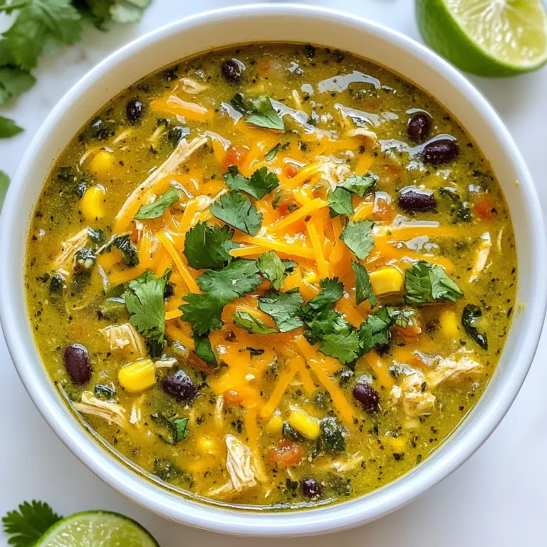 Die Grüne Enchilada-Hähnchensuppe hat viele leckere Zutaten. Hier sind die wichtigsten: - 2 Esslöffel Olivenöl - 1 mittelgroße Zwiebel, gewürfelt - 3 Knoblauchzehen, fein gehackt - 450 g Hähnchenbrustfilets, ohne Haut und Knochen - 1 Liter Hühnerbrühe - 1 Dose (280 g) grüne Enchiladasoße - 1 Dose (425 g) schwarze Bohnen, gründlich abgespült und abgetropft - 240 g Maiskörner (frisch oder gefroren) - 240 g gewürfelte Tomaten (aus der Dose oder frisch) - 1 Teelöffel gemahlener Kreuzkümmel - 1 Teelöffel Chilipulver - Salz und Pfeffer nach Geschmack - 1 Tasse geriebener Käse (Cheddar oder Monterey Jack) - Frischer Koriander zur Garnitur - Limettenschnitze zum Servieren Ich empfehle frische Zutaten für den besten Geschmack. Frische Zwiebeln und Knoblauch bringen mehr Aroma. Frischer Mais hat eine süße Note, die die Suppe hebt. Wenn du keine frischen Zutaten findest, sind Konserven eine gute Wahl. Grüne Enchiladasoße aus der Dose ist praktisch. Sie hat einen tollen Geschmack und spart Zeit. Die Suppe enthält einige Allergene. Die wichtigsten sind Hähnchen, Käse und Bohnen. Wenn du eine Allergie hast, gibt es Alternativen. Zum Beispiel kannst du Tofu statt Hähnchen verwenden. Für eine milchfreie Version, nutze veganen Käse. Achte immer darauf, die Zutaten zu prüfen. So kannst du die Suppe sicher genießen. {{ingredient_image_2}} Beginne mit dem Sammeln der Zutaten. Du brauchst: - 2 Esslöffel Olivenöl - 1 mittelgroße Zwiebel, gewürfelt - 3 Knoblauchzehen, fein gehackt - 450 g Hähnchenbrustfilets, ohne Haut und Knochen - 1 Liter Hühnerbrühe - 1 Dose (280 g) grüne Enchiladasoße - 1 Dose (425 g) schwarze Bohnen, gründlich abgespült und abgetropft - 240 g Maiskörner (frisch oder gefroren) - 240 g gewürfelte Tomaten (aus der Dose oder frisch) - 1 Teelöffel gemahlener Kreuzkümmel - 1 Teelöffel Chilipulver - Salz und Pfeffer nach Geschmack - 1 Tasse geriebener Käse (Cheddar oder Monterey Jack) - Frischer Koriander zur Garnitur - Limettenschnitze zum Servieren Schneide die Zwiebel und den Knoblauch. Das macht die Zubereitung schneller. Du kannst die Bohnen und den Mais abspülen, während das Öl erhitzt. Erhitze das Olivenöl in einem großen Topf bei mittlerer Hitze. Füge die gewürfelte Zwiebel hinzu und koche sie für etwa 5 Minuten. Die Zwiebel sollte glasig und leicht goldbraun sein. Danach gib den fein gehackten Knoblauch dazu. Brate ihn für 1-2 Minuten an. Achte darauf, dass der Knoblauch nicht verbrennt. Nun lege die Hähnchenbrustfilets in den Topf und gieße die Hühnerbrühe darüber. Lass alles aufkochen. Reduziere dann die Hitze und lass die Suppe für 15-20 Minuten köcheln. Das Hähnchen sollte jetzt durchgegart sein. Nehme das Hähnchen aus dem Topf und zerfleddere es mit zwei Gabeln in feine Stücke. Stelle es beiseite. Gib jetzt die grüne Enchiladasoße, die schwarzen Bohnen, den Mais und die gewürfelten Tomaten in den Topf. Füge Kreuzkümmel, Chilipulver, Salz und Pfeffer hinzu. Rühre alles gut um. Lass die Mischung für etwa 10 Minuten köcheln. Jetzt füge das zerrupfte Hähnchen wieder in den Topf. Mische es mit der Suppe und lass alles für weitere 5 Minuten köcheln. So verbinden sich die Aromen gut. Löffle die Suppe in Schüsseln. Garnier sie mit geriebenem Käse und frischem Koriander. Serviere die Suppe mit Limettenschnitzen. Um das Hähnchen perfekt zuzubereiten, beginne mit frischen Hähnchenbrustfilets. Die Haut und Knochen sollten entfernt sein. Diese Schritte sorgen für zartes Fleisch. Koche das Hähnchen in der Brühe, bis es gar ist. Das kann 15 bis 20 Minuten dauern. Verwende zwei Gabeln, um das Hähnchen zu zerrupfen. So wird es schön weich und leicht zu essen. Die Gewürze sind wichtig für den Geschmack. Du kannst mit dem Kreuzkümmel und Chilipulver experimentieren. Wenn du es schärfer magst, füge mehr Chilipulver hinzu. Paprika oder Cayennepfeffer geben auch einen Kick. Für eine milde Variante, nutze weniger Gewürze. Frische Kräuter wie Koriander bringen Frische. Deine Suppe wird so immer anders und spannend. Serviere die Suppe heiß in Schüsseln. Garniere sie mit geriebenem Käse und frischem Koriander. Limettenschnitze sind perfekt zum Garnieren. Sie geben der Suppe einen tollen, frischen Geschmack. Du kannst auch Tortilla-Chips dazu reichen. Sie sorgen für einen knusprigen Biss. So wird deine grüne Enchilada-Hähnchensuppe noch leckerer. Pro Tipps Hähnchen marinieren: Marinieren Sie das Hähnchen in einer Mischung aus Limettensaft, Kreuzkümmel und Chilipulver für mindestens 30 Minuten, um zusätzlichen Geschmack zu verleihen. Frische Zutaten verwenden: Verwenden Sie frische Tomaten und frischen Koriander, um die Aromen der Suppe zu intensivieren und ein frisches Gefühl zu verleihen. Anpassung der Schärfe: Passen Sie die Schärfe der Suppe an, indem Sie mehr oder weniger Chilipulver oder frische Chilis hinzufügen, je nach Ihrem persönlichen Geschmack. Servieren mit Beilagen: Servieren Sie die Suppe mit Tortilla-Chips oder Avocado für eine zusätzliche Textur und Geschmack. {{image_4}} Für eine vegetarische Grüne Enchilada-Hähnchensuppe lassen Sie das Hähnchen weg. Ersetzen Sie das Hähnchen durch 450 g gewürfelten Tofu oder Seitan. Diese Optionen nehmen die Aromen gut auf. Fügen Sie zusätzlich mehr Bohnen und Gemüse hinzu. Zum Beispiel, verwenden Sie Zucchini oder Paprika. Diese machen die Suppe noch bunter und schmackhafter. Um die Suppe glutenfrei zu machen, achten Sie auf die Enchiladasoße. Verwenden Sie eine glutenfreie Marke oder machen Sie Ihre eigene. Viele Hühnerbrühen sind auch glutenfrei, aber prüfen Sie die Etiketten. Die restlichen Zutaten sind in der Regel glutenfrei. So bleibt Ihre Suppe lecker und sicher zu genießen. Lagern Sie Reste in einem luftdichten Behälter im Kühlschrank. So bleibt die Suppe bis zu fünf Tage frisch. Um die Suppe aufzuwärmen, geben Sie sie in einen Topf. Erhitzen Sie sie bei mittlerer Hitze, bis sie dampft. Sie können auch die Mikrowelle nutzen. Dies geht schnell, aber rühren Sie zwischendurch um. Vermeiden Sie es, die Suppe zu lange zu erhitzen, damit sie nicht anbrennt. Um die grüne Enchilada-Hähnchensuppe im Kühlschrank aufzubewahren, lassen Sie die Suppe zuerst vollständig abkühlen. Gießen Sie die Suppe dann in einen luftdichten Behälter. Stellen Sie sicher, dass der Behälter gut verschlossen ist, um Gerüche zu vermeiden. Sie können die Suppe bis zu fünf Tage im Kühlschrank aufbewahren. Sie können die Suppe auch einfrieren. Lassen Sie die Suppe zuerst abkühlen. Füllen Sie sie dann in gefriergeeignete Beutel oder Behälter. Achten Sie darauf, etwas Platz zu lassen, da die Suppe beim Einfrieren expandiert. Die Suppe hält sich bis zu drei Monate im Gefrierfach. Um sie aufzutauen, legen Sie sie einfach in den Kühlschrank, bis sie weich wird. Die Qualität der Suppe bleibt am besten, wenn Sie sie frisch genießen. Nach dem Aufbewahren im Kühlschrank kann die Suppe etwas dicker werden. Sie können etwas Brühe oder Wasser hinzufügen, um die gewünschte Konsistenz zu erreichen. Wenn Sie die Suppe einfrieren, können die Aromen intensiver werden. Achten Sie darauf, dass die Suppe nicht einen unangenehmen Geruch hat, bevor Sie sie essen. Du kannst die Grüne Enchilada-Hähnchensuppe bis zu fünf Tage im Kühlschrank aufbewahren. Stelle sicher, dass du die Suppe in einem luftdichten Behälter lagerst. So bleibt die Suppe frisch und lecker. Wenn du sie länger aufbewahren möchtest, ist das Einfrieren eine gute Option. Ja, du kannst die Enchiladasoße ganz einfach selbst machen! Mische dazu grüne Tomatillos, Jalapeños, Zwiebel und Knoblauch. Koche die Mischung, bis sie weich ist, und püriere sie dann. Füge ein wenig Limettensaft, Kreuzkümmel und Salz hinzu. So hast du eine frische und schmackhafte Soße für deine Suppe! Zu dieser Suppe passen viele Beilagen! Hier sind einige meiner Favoriten: - Tortillas oder Tortilla-Chips - Avocado-Scheiben - Sauerrahm oder griechischer Joghurt - Frischer Koriander als Garnitur - Limettenschnitze zum zusätzlichen Würzen Diese Beilagen machen die Suppe noch besser und sorgen für mehr Geschmack! In diesem Artikel haben wir die Zutaten, die Zubereitung und die Aufbewahrung von Suppe betrachtet. Du hast gelernt, frische und konservierte Zutaten zu unterscheiden und Allergene zu beachten. Der Schritt-für-Schritt-Plan macht die Zubereitung leicht. Es gibt auch tolle Tipps für das Hähnchen und viele Variationen. Denke daran, die Suppe richtig zu lagern, damit sie lange frisch bleibt. Mit diesen Infos kannst du jetzt leckere Suppen kreieren und genießen!