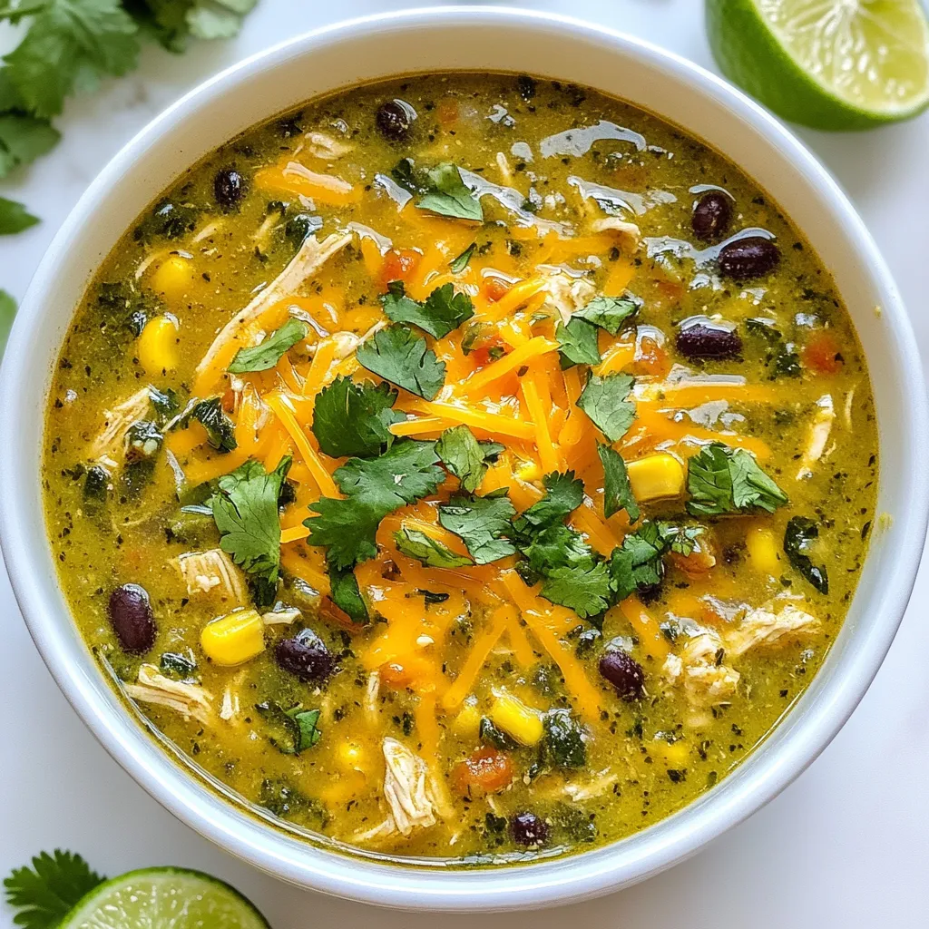 Die Grüne Enchilada-Hähnchensuppe hat viele leckere Zutaten. Hier sind die wichtigsten: - 2 Esslöffel Olivenöl - 1 mittelgroße Zwiebel, gewürfelt - 3 Knoblauchzehen, fein gehackt - 450 g Hähnchenbrustfilets, ohne Haut und Knochen - 1 Liter Hühnerbrühe - 1 Dose (280 g) grüne Enchiladasoße - 1 Dose (425 g) schwarze Bohnen, gründlich abgespült und abgetropft - 240 g Maiskörner (frisch oder gefroren) - 240 g gewürfelte Tomaten (aus der Dose oder frisch) - 1 Teelöffel gemahlener Kreuzkümmel - 1 Teelöffel Chilipulver - Salz und Pfeffer nach Geschmack - 1 Tasse geriebener Käse (Cheddar oder Monterey Jack) - Frischer Koriander zur Garnitur - Limettenschnitze zum Servieren Ich empfehle frische Zutaten für den besten Geschmack. Frische Zwiebeln und Knoblauch bringen mehr Aroma. Frischer Mais hat eine süße Note, die die Suppe hebt. Wenn du keine frischen Zutaten findest, sind Konserven eine gute Wahl. Grüne Enchiladasoße aus der Dose ist praktisch. Sie hat einen tollen Geschmack und spart Zeit. Die Suppe enthält einige Allergene. Die wichtigsten sind Hähnchen, Käse und Bohnen. Wenn du eine Allergie hast, gibt es Alternativen. Zum Beispiel kannst du Tofu statt Hähnchen verwenden. Für eine milchfreie Version, nutze veganen Käse. Achte immer darauf, die Zutaten zu prüfen. So kannst du die Suppe sicher genießen. {{ingredient_image_2}} Beginne mit dem Sammeln der Zutaten. Du brauchst: - 2 Esslöffel Olivenöl - 1 mittelgroße Zwiebel, gewürfelt - 3 Knoblauchzehen, fein gehackt - 450 g Hähnchenbrustfilets, ohne Haut und Knochen - 1 Liter Hühnerbrühe - 1 Dose (280 g) grüne Enchiladasoße - 1 Dose (425 g) schwarze Bohnen, gründlich abgespült und abgetropft - 240 g Maiskörner (frisch oder gefroren) - 240 g gewürfelte Tomaten (aus der Dose oder frisch) - 1 Teelöffel gemahlener Kreuzkümmel - 1 Teelöffel Chilipulver - Salz und Pfeffer nach Geschmack - 1 Tasse geriebener Käse (Cheddar oder Monterey Jack) - Frischer Koriander zur Garnitur - Limettenschnitze zum Servieren Schneide die Zwiebel und den Knoblauch. Das macht die Zubereitung schneller. Du kannst die Bohnen und den Mais abspülen, während das Öl erhitzt. Erhitze das Olivenöl in einem großen Topf bei mittlerer Hitze. Füge die gewürfelte Zwiebel hinzu und koche sie für etwa 5 Minuten. Die Zwiebel sollte glasig und leicht goldbraun sein. Danach gib den fein gehackten Knoblauch dazu. Brate ihn für 1-2 Minuten an. Achte darauf, dass der Knoblauch nicht verbrennt. Nun lege die Hähnchenbrustfilets in den Topf und gieße die Hühnerbrühe darüber. Lass alles aufkochen. Reduziere dann die Hitze und lass die Suppe für 15-20 Minuten köcheln. Das Hähnchen sollte jetzt durchgegart sein. Nehme das Hähnchen aus dem Topf und zerfleddere es mit zwei Gabeln in feine Stücke. Stelle es beiseite. Gib jetzt die grüne Enchiladasoße, die schwarzen Bohnen, den Mais und die gewürfelten Tomaten in den Topf. Füge Kreuzkümmel, Chilipulver, Salz und Pfeffer hinzu. Rühre alles gut um. Lass die Mischung für etwa 10 Minuten köcheln. Jetzt füge das zerrupfte Hähnchen wieder in den Topf. Mische es mit der Suppe und lass alles für weitere 5 Minuten köcheln. So verbinden sich die Aromen gut. Löffle die Suppe in Schüsseln. Garnier sie mit geriebenem Käse und frischem Koriander. Serviere die Suppe mit Limettenschnitzen. Um das Hähnchen perfekt zuzubereiten, beginne mit frischen Hähnchenbrustfilets. Die Haut und Knochen sollten entfernt sein. Diese Schritte sorgen für zartes Fleisch. Koche das Hähnchen in der Brühe, bis es gar ist. Das kann 15 bis 20 Minuten dauern. Verwende zwei Gabeln, um das Hähnchen zu zerrupfen. So wird es schön weich und leicht zu essen. Die Gewürze sind wichtig für den Geschmack. Du kannst mit dem Kreuzkümmel und Chilipulver experimentieren. Wenn du es schärfer magst, füge mehr Chilipulver hinzu. Paprika oder Cayennepfeffer geben auch einen Kick. Für eine milde Variante, nutze weniger Gewürze. Frische Kräuter wie Koriander bringen Frische. Deine Suppe wird so immer anders und spannend. Serviere die Suppe heiß in Schüsseln. Garniere sie mit geriebenem Käse und frischem Koriander. Limettenschnitze sind perfekt zum Garnieren. Sie geben der Suppe einen tollen, frischen Geschmack. Du kannst auch Tortilla-Chips dazu reichen. Sie sorgen für einen knusprigen Biss. So wird deine grüne Enchilada-Hähnchensuppe noch leckerer. Pro Tipps Hähnchen marinieren: Marinieren Sie das Hähnchen in einer Mischung aus Limettensaft, Kreuzkümmel und Chilipulver für mindestens 30 Minuten, um zusätzlichen Geschmack zu verleihen. Frische Zutaten verwenden: Verwenden Sie frische Tomaten und frischen Koriander, um die Aromen der Suppe zu intensivieren und ein frisches Gefühl zu verleihen. Anpassung der Schärfe: Passen Sie die Schärfe der Suppe an, indem Sie mehr oder weniger Chilipulver oder frische Chilis hinzufügen, je nach Ihrem persönlichen Geschmack. Servieren mit Beilagen: Servieren Sie die Suppe mit Tortilla-Chips oder Avocado für eine zusätzliche Textur und Geschmack. {{image_4}} Für eine vegetarische Grüne Enchilada-Hähnchensuppe lassen Sie das Hähnchen weg. Ersetzen Sie das Hähnchen durch 450 g gewürfelten Tofu oder Seitan. Diese Optionen nehmen die Aromen gut auf. Fügen Sie zusätzlich mehr Bohnen und Gemüse hinzu. Zum Beispiel, verwenden Sie Zucchini oder Paprika. Diese machen die Suppe noch bunter und schmackhafter. Um die Suppe glutenfrei zu machen, achten Sie auf die Enchiladasoße. Verwenden Sie eine glutenfreie Marke oder machen Sie Ihre eigene. Viele Hühnerbrühen sind auch glutenfrei, aber prüfen Sie die Etiketten. Die restlichen Zutaten sind in der Regel glutenfrei. So bleibt Ihre Suppe lecker und sicher zu genießen. Lagern Sie Reste in einem luftdichten Behälter im Kühlschrank. So bleibt die Suppe bis zu fünf Tage frisch. Um die Suppe aufzuwärmen, geben Sie sie in einen Topf. Erhitzen Sie sie bei mittlerer Hitze, bis sie dampft. Sie können auch die Mikrowelle nutzen. Dies geht schnell, aber rühren Sie zwischendurch um. Vermeiden Sie es, die Suppe zu lange zu erhitzen, damit sie nicht anbrennt. Um die grüne Enchilada-Hähnchensuppe im Kühlschrank aufzubewahren, lassen Sie die Suppe zuerst vollständig abkühlen. Gießen Sie die Suppe dann in einen luftdichten Behälter. Stellen Sie sicher, dass der Behälter gut verschlossen ist, um Gerüche zu vermeiden. Sie können die Suppe bis zu fünf Tage im Kühlschrank aufbewahren. Sie können die Suppe auch einfrieren. Lassen Sie die Suppe zuerst abkühlen. Füllen Sie sie dann in gefriergeeignete Beutel oder Behälter. Achten Sie darauf, etwas Platz zu lassen, da die Suppe beim Einfrieren expandiert. Die Suppe hält sich bis zu drei Monate im Gefrierfach. Um sie aufzutauen, legen Sie sie einfach in den Kühlschrank, bis sie weich wird. Die Qualität der Suppe bleibt am besten, wenn Sie sie frisch genießen. Nach dem Aufbewahren im Kühlschrank kann die Suppe etwas dicker werden. Sie können etwas Brühe oder Wasser hinzufügen, um die gewünschte Konsistenz zu erreichen. Wenn Sie die Suppe einfrieren, können die Aromen intensiver werden. Achten Sie darauf, dass die Suppe nicht einen unangenehmen Geruch hat, bevor Sie sie essen. Du kannst die Grüne Enchilada-Hähnchensuppe bis zu fünf Tage im Kühlschrank aufbewahren. Stelle sicher, dass du die Suppe in einem luftdichten Behälter lagerst. So bleibt die Suppe frisch und lecker. Wenn du sie länger aufbewahren möchtest, ist das Einfrieren eine gute Option. Ja, du kannst die Enchiladasoße ganz einfach selbst machen! Mische dazu grüne Tomatillos, Jalapeños, Zwiebel und Knoblauch. Koche die Mischung, bis sie weich ist, und püriere sie dann. Füge ein wenig Limettensaft, Kreuzkümmel und Salz hinzu. So hast du eine frische und schmackhafte Soße für deine Suppe! Zu dieser Suppe passen viele Beilagen! Hier sind einige meiner Favoriten: - Tortillas oder Tortilla-Chips - Avocado-Scheiben - Sauerrahm oder griechischer Joghurt - Frischer Koriander als Garnitur - Limettenschnitze zum zusätzlichen Würzen Diese Beilagen machen die Suppe noch besser und sorgen für mehr Geschmack! In diesem Artikel haben wir die Zutaten, die Zubereitung und die Aufbewahrung von Suppe betrachtet. Du hast gelernt, frische und konservierte Zutaten zu unterscheiden und Allergene zu beachten. Der Schritt-für-Schritt-Plan macht die Zubereitung leicht. Es gibt auch tolle Tipps für das Hähnchen und viele Variationen. Denke daran, die Suppe richtig zu lagern, damit sie lange frisch bleibt. Mit diesen Infos kannst du jetzt leckere Suppen kreieren und genießen!