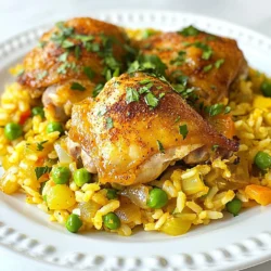 Um das einfache One-Pot Chicken and Rice Rezept zuzubereiten, brauchen wir einige frische und leckere Zutaten. Hier ist die Liste der Zutaten, die du benötigst: - 4 Hähnchenschenkel ohne Knochen und Haut - 1 Tasse Langkornreis - 2 Tassen Hühnerbrühe - 1 mittelgroße Zwiebel, gewürfelt - 2 Knoblauchzehen, fein gehackt - 1 Paprika, gewürfelt (rot oder gelb) - 1 Tasse gefrorene Erbsen - 1 Teelöffel geräuchertes Paprikapulver - ½ Teelöffel Kurkuma - ½ Teelöffel Kreuzkümmel - 1 Esslöffel Olivenöl - Salz und Pfeffer nach Geschmack - Frische Petersilie zur Garnitur Jede Zutat hat ihren Platz im Rezept. Die Hähnchenschenkel geben uns den Hauptgeschmack. Der Reis wird die Aromen aufnehmen und wird schön zart. Die Hühnerbrühe sorgt für noch mehr Geschmack. Gemüse wie Zwiebel, Paprika und Erbsen bringen frische und Farbe ins Gericht. Gewürze wie geräuchertes Paprikapulver und Kreuzkümmel geben dem Ganzen das gewisse Etwas. Olivenöl hilft beim Anbraten und bringt gesunde Fette mit. Hast du alles? Dann lass uns mit dem Kochen beginnen! {{ingredient_image_2}} Hähnchen würzen Beginne damit, die Hähnchenschenkel gut zu würzen. Verwende Salz, Pfeffer, geräuchertes Paprikapulver, Kurkuma und Kreuzkümmel. Gib großzügig Gewürze auf jedes Stück. So erhält das Hähnchen Geschmack. Anbraten des Hähnchens Erhitze das Olivenöl in einem großen Topf bei mittlerer Hitze. Lege die gewürzten Hähnchenschenkel hinein. Brate sie 4 bis 5 Minuten auf jeder Seite, bis sie goldbraun sind. Nimm das Hähnchen aus dem Topf und stelle es beiseite. Zwiebel und Paprika anbraten Nutze den gleichen Topf und füge die gewürfelte Zwiebel und Paprika hinzu. Brate diese Mischung für etwa 3 bis 4 Minuten, bis die Zwiebel weich wird. So entsteht ein köstliches Aroma. Knoblauch hinzufügen Jetzt kommt der fein gehackte Knoblauch dazu. Rühre ihn ein und lasse ihn eine Minute braten. Dies bringt einen tollen Duft in die Küche. Reis rösten Gib den Langkornreis in den Topf. Roste den Reis für 2 Minuten, während du ständig rührst. So wird der Reis leicht knusprig und nimmt die Aromen auf. Hühnerbrühe und Erbsen hinzufügen Gieße die Hühnerbrühe in den Topf und füge die gefrorenen Erbsen hinzu. Rühre alles gut um, damit sich die Zutaten verbinden. Das macht das Gericht noch schmackhafter. Hähnchen zurücklegen Lege die angebratenen Hähnchenschenkel zurück in den Topf. Drücke sie sanft in die Reismischung, sodass sie teilweise bedeckt sind. So wird das Hähnchen schön zart. Kochen und Garzeit Bringe die Mischung zum Kochen. Reduziere dann die Hitze auf niedrig und decke den Topf ab. Lass das Ganze 20 Minuten köcheln, bis der Reis gar ist und das Hähnchen zart wird. Danach lasse es 5 Minuten stehen, bevor du den Reis auflockerst. Um den perfekten Reis zu kochen, wähle immer Langkornreis. Dieser Reis bleibt locker und körnig. Achte darauf, den Reis vor dem Kochen gründlich zu spülen. So entfernst du überschüssige Stärke, die den Reis klebrig macht. Ein gutes Verhältnis ist zwei Teile Brühe auf einen Teil Reis. Dies sorgt für das beste Ergebnis. Timing ist ebenfalls wichtig. Beginne mit mittlerer Hitze, damit der Reis gleichmäßig gart. Wenn du die Flüssigkeit hinzufügst, bringe sie zum Kochen. Reduziere dann die Hitze und decke den Topf ab. So bleibt die Feuchtigkeit im Topf, und der Reis gart gleichmäßig. Das Rezept für One-Pot Chicken and Rice lässt sich gut variieren. Du kannst mit verschiedenen Gewürzen experimentieren. Probiere zum Beispiel Curry oder italienische Kräuter für einen neuen Geschmack. Auch frische Kräuter wie Basilikum oder Thymian geben dem Gericht eine besondere Note. Bei den Gemüseanpassungen sind deiner Kreativität keine Grenzen gesetzt. Füge zum Beispiel Karotten, grüne Bohnen oder Zucchini hinzu. Diese Gemüsesorten geben dem Gericht mehr Farbe und Nährstoffe. Du kannst auch frisches Gemüse verwenden, wenn du es bevorzugst. Pro Tipps Hähnchen marinieren: Lasse die Hähnchenschenkel einige Stunden oder über Nacht in einer Marinade aus Olivenöl, Gewürzen und Zitronensaft, um zusätzlichen Geschmack und Zartheit zu erhalten. Reis richtig rösten: Röste den Reis vor dem Hinzufügen der Brühe, um ihm ein nussiges Aroma zu verleihen und die Textur zu verbessern. Variationen hinzufügen: Experimentiere mit verschiedenen Gemüsesorten wie Karotten oder Zucchini, um das Gericht abwechslungsreicher zu gestalten und zusätzliche Nährstoffe hinzuzufügen. Resteverwertung: Verwende übrig gebliebenes Hähnchen und Reis in einem Salat oder einer Suppe für ein schnelles und schmackhaftes Gericht am nächsten Tag. {{image_4}} Um dein One-Pot Chicken and Rice frisch zu halten, lagere es im Kühlschrank. Fülle es in einen luftdichten Behälter. So bleibt es bis zu drei Tage gut. Wenn du das Gericht länger aufbewahren möchtest, friere es ein. Verwende einen gefrierfesten Behälter oder einen Gefrierbeutel. So bleibt der Geschmack bis zu drei Monate erhalten. Um das Gericht wieder aufzuwärmen, gibt es mehrere Methoden. Du kannst es in der Mikrowelle aufwärmen. Stelle die Mikrowelle auf mittlere Hitze und decke das Gericht ab. So trocknet der Reis nicht aus. Eine andere Methode ist das Erwärmen in einer Pfanne. Füge etwas Brühe oder Wasser hinzu, damit alles schön feucht bleibt. Rühre das Gericht gut um, bis es heiß ist. Serviere das Hähnchen und den Reis in einer großen Schüssel. Das macht das Gericht einladend. Dekoriere es mit frischen Petersilienblättern. Eine Zitronenscheibe bringt einen frischen Akzent. Du kannst auch eine Prise geräuchertes Paprikapulver darüber streuen. Das sieht nicht nur gut aus, sondern schmeckt auch besser. Für eine vollwertige Mahlzeit empfehle ich, einen grünen Salat dazu zu servieren. Ein einfacher Blattsalat mit einem leichten Dressing passt gut. Du kannst auch gedämpftes Gemüse, wie Brokkoli oder grüne Bohnen, hinzufügen. Diese Beilagen bringen Farbe auf den Tisch und sorgen für mehr Nährstoffe. Ein knuspriges Baguette ist ebenfalls eine tolle Ergänzung. Es eignet sich hervorragend, um den restlichen Saft aufzutunken. Die Zubereitung dauert 15 Minuten. Das Kochen nimmt etwa 25 Minuten in Anspruch. Insgesamt bist du in 40 Minuten fertig. Das ist perfekt für ein schnelles Abendessen. Ja, frisches Gemüse ist super! Du kannst Zwiebeln, Paprika und Erbsen frisch nutzen. Sie bringen mehr Geschmack und Nährstoffe. Gefrorenes Gemüse ist auch gut, besonders wenn du es eilig hast. Ja, du kannst es leicht anpassen. Für glutenfreie Diäten, achte darauf, glutenfreien Reis zu verwenden. Bei Allergien kannst du das Hähnchen durch eine pflanzliche Option ersetzen. Um das Gericht schärfer zu machen, füge rote Peperoni oder Chilipulver hinzu. Du kannst auch scharfen Paprika verwenden. Beginne mit wenig und taste dich voran, bis es deinem Geschmack entspricht. In diesem Beitrag haben wir das Rezept für One-Pot Chicken and Rice behandelt. Wir haben die Zutaten, die Zubereitung und Aufbewahrung erklärt. Dazu kamen Tipps für perfekten Reis und mögliche Variationen. Wichtig ist es, das Gericht kreativ zu servieren und an verschiedene Vorlieben anzupassen. Nutze die bereitgestellten Informationen, um das Gericht nach deinem Geschmack zu gestalten. So wird jedes Essen besonders. Lass deiner Kreativität freien Lauf und genieße das Kochen!