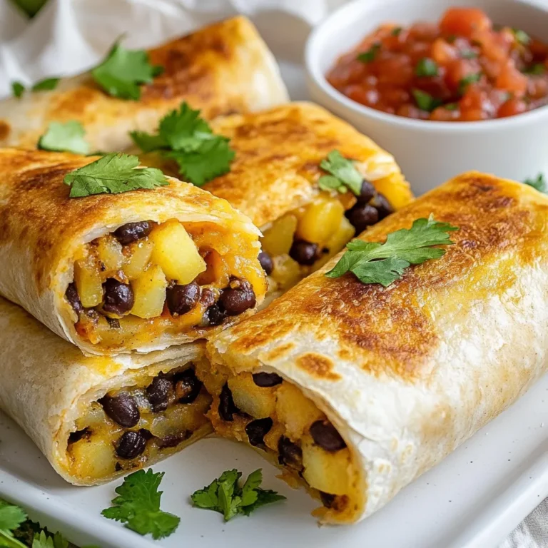 Die Hauptzutaten für unsere Käse-Kartoffel-Burritos sind einfach und lecker. Sie brauchen: - 4 mittelgroße Kartoffeln, geschält und gewürfelt - 1 Tasse geriebener Cheddar-Käse - 1 Tasse schwarze Bohnen, abgespült und abgetropft - 4 große Weizentortillas Diese Zutaten bilden die Basis für die Burritos. Die Kartoffeln bringen eine cremige Textur. Der Käse sorgt für den herzhaften Geschmack. Die schwarzen Bohnen fügen Protein hinzu und machen das Gericht nahrhaft. Die Gewürze und zusätzlichen Zutaten sind wichtig für den Geschmack. Sie benötigen: - 1/2 Tasse saure Sahne - 1/2 Teelöffel Knoblauchpulver - 1/2 Teelöffel Zwiebelpulver - 1 Teelöffel geräuchertes Paprikapulver - Salz und Pfeffer nach Geschmack - Frischer Koriander, gehackt (zum Garnieren) - Salsa (zum Servieren) Diese Gewürze bringen Tiefe und Aroma in die Füllung. Die saure Sahne macht die Mischung cremig und lecker. Frischer Koriander gibt einen frischen Kick. Salsa passt perfekt dazu. Die richtigen Beilagen machen das Essen noch besser. Ich empfehle: - Guacamole - Nachos - Ein einfacher grüner Salat Guacamole ergänzt die Burritos gut mit Frische. Nachos bringen einen tollen Crunch. Ein Salat sorgt für eine leichte Note. Diese Beilagen machen Ihre Mahlzeit komplett und lecker! {{ingredient_image_2}} Beginne mit 4 mittelgroßen Kartoffeln. Schäle sie und schneide sie in kleine Würfel. Nimm einen großen Topf und fülle ihn mit gesalzenem Wasser. Bring das Wasser zum Kochen. Gib die Kartoffelwürfel hinein und koche sie für etwa 15 Minuten. Die Kartoffeln sollten weich sein, wenn du sie mit einer Gabel anstichst. Gieße das Wasser ab und stelle die Kartoffeln beiseite. Nimm eine große Rührschüssel. Füge die gekochten Kartoffeln hinzu. Gib 1 Tasse schwarze Bohnen dazu. Diese sollten gut abgespült und abgetropft sein. Jetzt kommt 1/2 Tasse saure Sahne und 1 Tasse geriebener Cheddar-Käse dazu. Würze die Mischung mit 1/2 Teelöffel Knoblauchpulver, 1/2 Teelöffel Zwiebelpulver und 1 Teelöffel geräuchertem Paprikapulver. Salze und pfeffere nach Geschmack. Mische alles mit einer Gabel. Zerdrücke die Mischung leicht, damit sie gut vermischt ist, aber noch stückig bleibt. Lege 4 große Weizentortillas auf eine saubere Arbeitsfläche. Nimm etwa 1/4 der Kartoffelmischung und platziere sie in der Mitte jeder Tortilla. Klappe die Seiten der Tortilla ein und rolle sie von unten nach oben auf. Achte darauf, dass die Füllung fest bleibt. Erhitze eine antihaftbeschichtete Pfanne bei mittlerer Hitze. Lege die Burritos mit der Naht nach unten in die Pfanne. Brate die Burritos 3-4 Minuten auf jeder Seite, bis sie goldbraun und knusprig sind. Nimm sie aus der Pfanne und lass sie etwas abkühlen. Schneide die Burritos diagonal in der Mitte durch. Garnier sie mit frischem, gehacktem Koriander und serviere sie mit Salsa. Um die beste Füllung zu bekommen, koche die Kartoffeln gut. Sie sollten weich sein. Zerdrücke die Mischung leicht mit einer Gabel. So bleiben Stücke übrig. Das gibt der Füllung Textur. Füge die Bohnen und Käse hinzu, um Geschmack und Cremigkeit zu erhöhen. Die Gewürze bringen zusätzlichen Geschmack. Achte darauf, nicht zu viel zu pürieren. Wähle große Weizentortillas für deine Burritos. Sie sind stark und halten die Füllung gut. Erwärme die Tortillas kurz in einer Pfanne. So werden sie weich und leicht zu rollen. Achte darauf, die Tortillas nicht zu überhitzen. Sie sollten warm, nicht knusprig sein. Wenn du Vollkorn-Tortillas bevorzugst, sind die auch eine gute Wahl. Ein großer Topf ist wichtig für die Kartoffeln. Du brauchst auch eine große Rührschüssel. Eine Gabel hilft beim Zerdrücken der Füllung. Eine antihaftbeschichtete Pfanne ist ideal zum Braten der Burritos. Du kannst auch einen Spatel verwenden, um sie zu wenden. Halte ein scharfes Messer bereit, um die Burritos zu schneiden. Das macht das Servieren einfacher. Pro Tipps Die richtige Kartoffelsorte wählen: Für die beste Textur und den besten Geschmack verwenden Sie mehlige Kartoffeln, da sie beim Kochen schön cremig werden. Würzen Sie die Füllung: Experimentieren Sie mit zusätzlichen Gewürzen wie Kreuzkümmel oder Chili-Pulver, um der Füllung mehr Tiefe und Geschmack zu verleihen. Burritos richtig rollen: Achten Sie darauf, die Tortilla nicht zu überfüllen, um ein einfaches Rollen zu ermöglichen und das Auslaufen der Füllung zu verhindern. Für extra Knusprigkeit: Braten Sie die Burritos in etwas Olivenöl oder Butter, um eine goldene, knusprige Oberfläche zu erhalten. {{image_4}} Vegane Käse-Kartoffel-Burritos sind einfach und lecker. Ersetze den Cheddar-Käse durch veganen Käse. Du kannst auch pflanzliche saure Sahne verwenden. Die Füllung bleibt cremig und schmackhaft. Benutze die gleichen Gewürze für den vollen Geschmack. Diese Variante ist perfekt für Veganer und alle, die pflanzliche Optionen suchen. Wenn du mehr Protein willst, füge Fleisch oder Tofu hinzu. Gegrilltes Hähnchen passt gut zu den Kartoffeln. Tofu ist auch eine tolle Wahl. Schneide ihn in kleine Stücke und brate ihn an. Mische das Protein in die Füllung. So wird dein Burrito noch herzhafter und sättigender. Die Füllung ist sehr anpassbar. Probiere Gemüse wie Paprika oder Zucchini. Diese geben extra Farbe und Frische. Auch Mais oder Spinat sind gute Optionen. Du kannst auch verschiedene Käsesorten verwenden. Gouda oder Monterey Jack bringen neue Geschmäcker. Sei kreativ und finde deine Lieblingskombination! Wenn Sie Burritos übrig haben, lagern Sie sie in einer luftdichten Box. Wickeln Sie sie zuerst in Frischhaltefolie. Diese Methode hält die Burritos frisch. Achten Sie darauf, die Box im Kühlschrank zu stellen. So bleiben die Aromen erhalten und die Burritos bleiben lecker. Um die Burritos aufzuwärmen, nutzen Sie eine Pfanne. Erhitzen Sie die Pfanne bei mittlerer Hitze. Legen Sie die Burritos hinein und braten Sie sie 3 bis 4 Minuten auf jeder Seite. Diese Methode sorgt für eine knusprige Textur. Alternativ können Sie auch eine Mikrowelle verwenden, wenn es schnell gehen muss. Wickeln Sie den Burrito in ein feuchtes Küchentuch, um ihn saftig zu halten. Im Kühlschrank halten die Burritos etwa 3 bis 4 Tage frisch. Wenn Sie sie länger speichern möchten, frieren Sie sie ein. Eingewickelt in Folie oder in einem Gefrierbeutel bleiben sie bis zu 3 Monate haltbar. Denken Sie daran, sie gut zu beschriften, damit Sie wissen, wann Sie sie gemacht haben. Um die Burritos gesünder zu machen, können Sie verschiedene Tipps befolgen: - Verwenden Sie Süßkartoffeln anstelle von normalen Kartoffeln. - Fügen Sie mehr Gemüse hinzu, wie Spinat oder Paprika. - Nutzen Sie fettarmen Käse oder griechischen Joghurt statt saurer Sahne. - Ersetzen Sie Weizentortillas durch Vollkorn- oder Blumenkohl-Tortillas. Diese Optionen machen die Burritos nahrhafter und lecker. Ja, Sie können die Burritos im Voraus zubereiten. Das ist einfach: - Bereiten Sie die Füllung vor und füllen Sie die Tortillas. - Wickeln Sie die Burritos fest in Frischhaltefolie. - Lagern Sie sie im Kühlschrank für bis zu drei Tage. Wenn Sie bereit sind zu essen, braten Sie die Burritos einfach. So sparen Sie Zeit, wenn Sie Hunger haben. Zu Käse-Kartoffel-Burritos passen viele Saucen gut. Hier sind einige Vorschläge: - Salsa: Frisch und würzig. - Guacamole: Cremig und lecker. - Sour Cream: Für einen milden Geschmack. - Chipotle-Sauce: Für etwas Schärfe. Diese Saucen bringen zusätzlichen Geschmack und Frische. Diese Käse-Kartoffel-Burritos sind einfach zuzubereiten und sehr lecker. Wir haben die besten Zutaten, Schritt-für-Schritt-Anleitungen, und nützliche Tipps behandelt. Variationen wie vegane Versionen und proteinreiche Optionen machen sie noch spannender. Die Aufbewahrung ist unkompliziert, sodass Sie immer etwas Leckeres zur Hand haben. Experimentieren Sie mit Beilagen und Saucen, um Ihr Gericht zu personalisieren. Genießen Sie die Vielseitigkeit und den Geschmack dieser Burritos in Ihrer Küche!