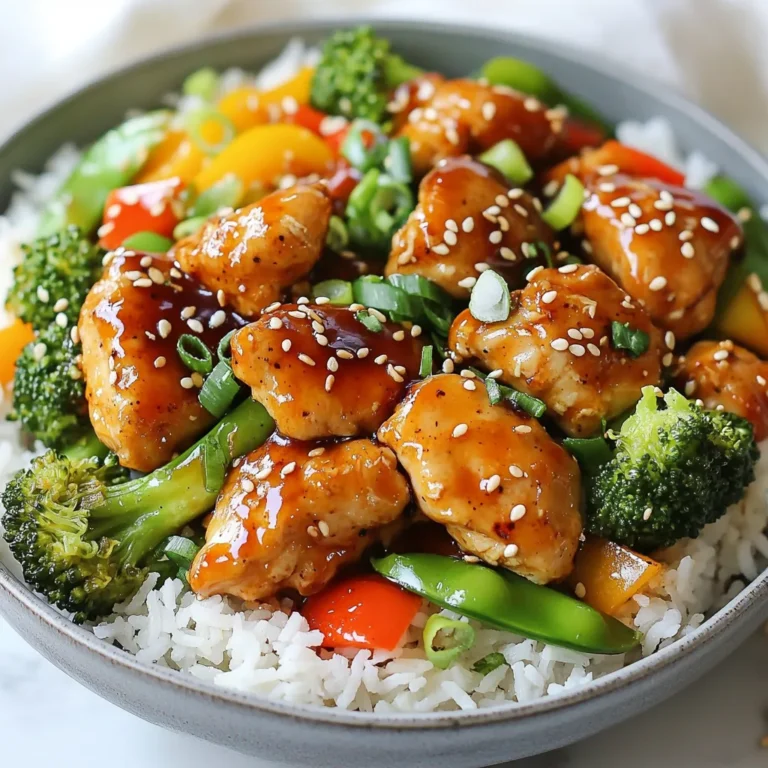 Für ein leckeres Teriyaki-Hühnchen brauchst du: - 450 g Hähnchenschenkel ohne Knochen und Haut, in Stücke geschnitten - 60 ml natriumarme Sojasauce - 2 Esslöffel Honig oder Ahornsirup - 1 Esslöffel Reisessig - 1 Teelöffel frischer Ingwer, gerieben - 2 Zehen Knoblauch, fein gehackt - 1 Esslöffel Olivenöl Diese Zutaten sorgen für einen tollen Geschmack und sind einfach zu finden. Ich empfehle, diese Gemüsesorten zu verwenden: - 480 ml gemischtes Gemüse (Brokkoliröschen, Paprika und Zuckerschoten) Diese Kombination gibt deinem Gericht Farbe und Nährstoffe. Wenn du eine Sojasaucen-Alternative suchst, probiere: - Tamari (glutenfrei) - Kokosaminos (für einen süßlichen Geschmack) Diese Optionen sind lecker und bieten mehr Vielfalt in deinem Gericht. {{ingredient_image_2}} Um die Teriyaki-Sauce zu machen, nehmen Sie eine kleine Schüssel. Geben Sie 60 ml Sojasauce, 2 Esslöffel Honig oder Ahornsirup, 1 Esslöffel Reisessig, 1 Teelöffel geriebenen Ingwer und 2 fein gehackte Knoblauchzehen hinein. Mischen Sie alles gut. Dies gibt Ihrer Sauce einen tollen Geschmack. Stellen Sie die Mischung beiseite, während Sie das Hähnchen vorbereiten. Erhitzen Sie 1 Esslöffel Olivenöl in einer großen Pfanne bei mittlerer bis hoher Hitze. Sobald das Öl heiß ist, fügen Sie 450 g Hähnchenschenkel hinzu. Diese sollten in mundgerechte Stücke geschnitten sein. Würzen Sie das Hähnchen mit etwas Salz und Pfeffer. Braten Sie es 5 bis 7 Minuten lang, bis es goldbraun und durchgegart ist. Achten Sie darauf, das Hähnchen gut zu wenden, damit es gleichmäßig brät. Jetzt ist es Zeit für das Gemüse. Geben Sie 480 ml gemischtes Gemüse wie Brokkoli, Paprika und Zuckerschoten in die Pfanne. Gießen Sie die vorbereitete Teriyaki-Sauce über das Hähnchen und das Gemüse. Rühren Sie alles gut um, damit sich die Sauce verteilt. Lassen Sie das Gericht weitere 5 Minuten kochen. So wird die Sauce dicker und das Gemüse bleibt knackig. Servieren Sie das Hähnchen und Gemüse auf 240 ml gekochtem Reis. Garnieren Sie es mit Sesamsamen und in Scheiben geschnittenen Frühlingszwiebeln. Die Garzeit ist entscheidend. Brate das Hähnchen etwa 5-7 Minuten. Es sollte goldbraun und durchgegart sein. Das Gemüse braucht nur 5 Minuten. So bleibt es knackig und frisch. Achte darauf, dass du es nicht zu lange kochst. Zu viel Hitze macht das Gemüse matschig. Das Anrichten macht dein Gericht besonders. Lege das Hühnchen und Gemüse über den Reis. Träufle etwas von der Teriyaki-Sauce darüber. Für den letzten Schliff streue Sesamsamen und Frühlingszwiebeln darauf. Das sieht nicht nur gut aus, es macht das Essen auch leckerer. Farbenfrohe Garnierungen bringen Freude auf den Teller. Vermeide es, das Hähnchen zu überfüllen. So wird es nicht gleichmäßig gar. Auch das Gemüse solltest du nicht zu früh hinzufügen. Es braucht Zeit, um zart zu bleiben. Achte darauf, die Sauce gut zu vermischen. So verteilt sich der Geschmack gleichmäßig. Zu wenig Salz kann das Gericht fade machen, also würze gut! Pro Tips Mariniere das Hähnchen: Lass die Hähnchenstücke mindestens 30 Minuten in der Teriyaki-Sauce marinieren, um den Geschmack zu intensivieren. Gemüsevariationen: Du kannst jede Art von Gemüse verwenden, die du magst oder zur Hand hast, wie Karotten, Zucchini oder Paprika, um das Gericht anzupassen. Reis richtig kochen: Achte darauf, den Reis nach Packungsanweisung zu kochen, damit er perfekt fluffig und nicht klebrig wird. Garnieren für den Wow-Faktor: Frische Kräuter oder zusätzliche Nüsse wie Cashews können das Gericht nicht nur geschmacklich aufwerten, sondern auch optisch ansprechender machen. {{image_4}} Wenn du eine vegetarische oder vegane Option möchtest, ersetze das Hähnchen. Verwende stattdessen Tofu oder Tempeh. Diese Pflanzenproteinquellen nehmen die Teriyaki-Sauce gut auf. Schneide den Tofu in Würfel und brate ihn goldbraun. Das Gemüse bleibt gleich. Brokkoli, Paprika und Zuckerschoten bieten Farbe und Nährstoffe. Du kannst das Rezept leicht anpassen. Füge zum Beispiel Ananasstücke hinzu. Das gibt eine süße Note. Wenn du es schärfer magst, füge etwas Sriracha oder Chili hinzu. Auch der Honig kann durch Agavensirup ersetzt werden. Die Geschmäcker sind so vielfältig wie du. Das Gericht passt gut zu verschiedenen Reisarten. Du kannst weißen oder braunen Reis verwenden. Beide sind lecker. Quinoa ist auch eine tolle Wahl, wenn du etwas Gesundes willst. Für einen asiatischen Touch, probiere Jasminreis oder Sushi-Reis. Diese Optionen ergänzen das Teriyaki-Gericht wunderbar. Um übrig gebliebenes Hühnchen und Gemüse frisch zu halten, lege alles in einen luftdichten Behälter. Stelle sicher, dass die Mischung gut abgekühlt ist, bevor du sie einpackst. So bleiben Geschmack und Textur erhalten. Du kannst das Hühnchen und Gemüse zusammen lagern. Um das Gericht wieder aufzuwärmen, benutze eine Pfanne oder die Mikrowelle. In der Pfanne erhitzt du es bei mittlerer Hitze. Rühre regelmäßig um, bis es heiß ist. Bei der Mikrowelle stelle die Leistung auf mittel. Erhitze es in kurzen Intervallen, um ein Überkochen zu vermeiden. Im Kühlschrank bleibt das Hühnchen und Gemüse bis zu drei Tage frisch. Im Gefrierschrank hält es bis zu drei Monate. Stelle sicher, dass du es in einem gefriersicheren Behälter aufbewahrst. So bleibt der Geschmack erhalten, wenn du es später genießt. Ja, du kannst dieses Rezept im Ofen machen. Heize den Ofen auf 200 Grad Celsius vor. Lege das Hähnchen und das Gemüse auf ein Backblech. Gieße die Teriyaki-Sauce darüber. Backe alles für etwa 20-25 Minuten. Achte darauf, dass das Hähnchen gut durchgegart ist und das Gemüse zart bleibt. Dieses Gericht schmeckt toll mit verschiedenen Beilagen. Hier sind einige Vorschläge: - Reis (weiß oder braun) - Quinoa - Nudeln - Frischer Salat - Gedämpftes Gemüse Wähle eine Beilage, die dir am besten gefällt! Das ursprüngliche Rezept enthält Sojasauce, die Gluten enthalten kann. Du kannst jedoch glutenfreie Sojasauce verwenden. Achte darauf, dass alle anderen Zutaten auch glutenfrei sind. So kannst du das Gericht für eine glutenfreie Ernährung anpassen. In diesem Artikel haben wir die wichtigsten Zutaten und die Zubereitung von Teriyaki-Hühnchen behandelt. Wir haben Tipps gegeben, um häufige Fehler zu vermeiden und Variationen für jeden Geschmack vorgeschlagen. Es gibt sogar Hinweise zur Lagerung von übrig gebliebenem Essen. Teriyaki-Hühnchen ist einfach und lecker. Mit etwas Übung gelingt es dir immer besser. Probiere es aus, und lass deinen Geschmack entfalten!