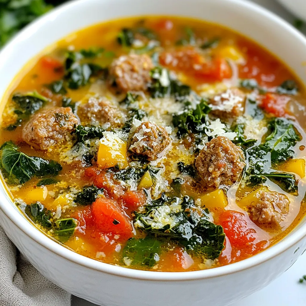 Um eine köstliche Keto Toskanische Suppe zu machen, brauchst du einige Hauptzutaten: - 450 g italienische Wurst (mild oder scharf, Haut entfernt) - 1 mittelgroße Zwiebel, gewürfelt - 3 Knoblauchzehen, fein gehackt - 960 ml Hühnerbrühe (niedriger Natriumgehalt) - 240 ml Schlagsahne - 240 g frischer Spinat, grob gehackt - 240 g Grünkohl, Stiele entfernt und grob gehackt - 240 g gewürfelte Tomaten (aus der Dose oder frisch) - 1 Teelöffel italienische Gewürzmischung - ½ Teelöffel zerquetschte rote Paprikaflocken (optional) - Salz und Pfeffer nach Geschmack - 30 g geriebener Parmesan (plus mehr zum Servieren) - 2 Esslöffel Olivenöl Diese Zutaten bilden die Basis für den vollen Geschmack der Suppe. Die italienische Wurst bringt eine leckere Würze und die grünen Blätter machen sie gesund. Die Gewürze und Öle sind wichtig für den Geschmack der Suppe. Hier sind die Hauptgewürze: - Olivenöl zum Anbraten - Italienische Gewürzmischung für den typischen Geschmack - Zerquetschte rote Paprikaflocken für einen kleinen Kick Das Olivenöl sorgt für eine schöne Basis. Die Gewürze bringen die Aromen zum Leben. Achte darauf, die Gewürze gut zu dosieren. Sie geben der Suppe Tiefe und Charakter. Wenn du die Suppe noch frischer gestalten möchtest, hier sind einige Vorschläge: - Frisches Basilikum zum Garnieren - Ein Spritzer Zitrone für Frische - Weitere Gemüsesorten wie Zucchini oder Paprika können auch hinzugefügt werden Frische Zutaten machen das Gericht lebendig. Sie heben die Aromen hervor und machen die Suppe noch gesünder. Du kannst die Suppe nach deinem Geschmack anpassen. Experimentiere gerne! {{ingredient_image_2}} Beginne mit der Zubereitung der Zutaten. Das macht das Kochen einfacher. Du brauchst: - 450 g italienische Wurst - 1 mittelgroße Zwiebel - 3 Knoblauchzehen - 960 ml Hühnerbrühe - 240 ml Schlagsahne - 240 g frischer Spinat - 240 g Grünkohl - 240 g gewürfelte Tomaten - 1 Teelöffel italienische Gewürzmischung - ½ Teelöffel zerquetschte rote Paprikaflocken - Salz und Pfeffer - 30 g geriebener Parmesan - 2 Esslöffel Olivenöl Schneide die Zwiebel und den Knoblauch klein. Entferne die Haut von der Wurst. Hacke den Spinat und den Grünkohl grob. Jetzt geht es ans Kochen. Erhitze das Olivenöl in einem großen Topf. Die mittlere Hitze ist ideal. Füge die gewürfelte Zwiebel hinzu. Brate sie für etwa 5 Minuten, bis sie durchscheinend ist. Gib den gehackten Knoblauch dazu. Lass ihn für eine Minute garen, bis er duftet. Jetzt kommt die Wurst in den Topf. Zerteile das Fleisch mit einem Kochlöffel. Brate es für 7 bis 10 Minuten, bis es braun ist. Gieße die Hühnerbrühe hinein. Lass die Mischung köcheln. Rühre die gewürfelten Tomaten, italienische Gewürzmischung und die zerquetschten Paprikaflocken ein. Lass alles 10 Minuten köcheln. Reduziere die Hitze auf niedrig. Füge die Schlagsahne hinzu und rühre gut um. Gib den gehackten Spinat und Grünkohl dazu. Lass die Blätter für 5 Minuten in der Suppe verwelken. Schmecke die Suppe mit Salz und Pfeffer ab. Rühre den geriebenen Parmesan ein. Serviere die Suppe heiß in tiefen Tellern. Garniere sie mit zusätzlichem Parmesan. Für mehr Frische kannst du frisches Basilikum oder einen Spritzer Zitrone hinzufügen. Das bringt Farben und Geschmack. Um den Geschmack deiner Keto Toskanischen Suppe zu verstärken, gibt es einfache Tricks. Verwende frische Kräuter wie Basilikum oder Oregano. Füge diese kurz vor dem Servieren hinzu. Ein Spritzer Zitronensaft bringt Frische und hebt die Aromen. Auch ein wenig mehr Parmesan sorgt für einen intensiveren Geschmack. Vermeide es, die Zwiebeln zu lange zu braten. Sie sollten nur glasig sein. Zu viel Hitze kann die Zutaten verbrennen. Achte darauf, die Brühe nicht zu lange zu kochen, damit die Aromen nicht verloren gehen. Auch das Abschmecken ist wichtig. Probiere die Suppe, bevor du Salz oder Pfeffer hinzufügst. So kannst du den perfekten Geschmack finden. Um die Zubereitung zu beschleunigen, verwende bereits gewürfelte Zwiebeln und Knoblauch aus dem Glas. Du kannst auch frischen Spinat und Grünkohl im Voraus waschen und hacken. Diese kleinen Schritte sparen Zeit. Fertige Brühe in Kannen ist auch eine gute Wahl. So hast du alles schnell bereit. Pro Tipps Wurstwahl: Verwenden Sie eine italienische Wurst, die Ihren Geschmacksvorlieben entspricht; mild für eine sanfte Note oder scharf für etwas mehr Würze. Frische Kräuter: Fügen Sie frische Kräuter wie Basilikum oder Petersilie kurz vor dem Servieren hinzu, um zusätzliche Aromen und Frische zu erzielen. Verwendung von Gemüse: Experimentieren Sie mit verschiedenen Gemüsesorten wie Zucchini oder Paprika, um den Eintopf noch nährstoffreicher und abwechslungsreicher zu gestalten. Aufbewahrung: Der Eintopf lässt sich hervorragend im Kühlschrank aufbewahren. Erwärmen Sie ihn einfach langsam auf dem Herd, um die Aromen wieder aufzufrischen. {{image_4}} Um eine vegetarische Keto-Suppe zu machen, tauschen Sie die Wurst gegen Tofu oder Tempeh. Diese Optionen fügen Protein hinzu, ohne die Keto-Regeln zu brechen. Nutzen Sie Gemüsebrühe anstelle von Hühnerbrühe. Fügen Sie mehr Gemüse wie Zucchini oder Pilze hinzu. Sie bringen Geschmack und Textur. Verwenden Sie auch verschiedene Gewürze, um den Geschmack zu verbessern. Wenn Sie mehr Protein wollen, können Sie Hühnchen oder Rindfleisch verwenden. Gekochtes Hähnchen passt gut in die Suppe. Es macht sie herzhaft und sättigend. Auch gehackte Eier sind eine großartige Wahl. Sie fügen Protein hinzu und machen die Suppe cremiger. Achten Sie darauf, die Brühe und die Gewürze anzupassen, um den neuen Zutaten gerecht zu werden. Passen Sie die Aromen an Ihren Geschmack an. Wenn Sie es schärfer mögen, fügen Sie mehr Paprikaflocken hinzu. Für einen frischen Geschmack, probieren Sie Zitronensaft oder frische Kräuter wie Basilikum. Sie bringen Frische in die Suppe. Auch der Käse kann variieren. Nutzen Sie Feta oder Gouda statt Parmesan, um einen anderen Geschmack zu erzielen. Um die Keto Toskanische Suppe frisch zu halten, ist die Lagerung wichtig. Lassen Sie die Suppe zuerst auf Raumtemperatur abkühlen. Füllen Sie sie dann in einen luftdichten Behälter. Dies schützt die Aromen und verhindert das Austrocknen. Ich empfehle, die Suppe in Portionen zu lagern. So können Sie nur das aufwärmen, was Sie brauchen. Im Kühlschrank bleibt die Suppe etwa 3 bis 4 Tage frisch. Wenn Sie die Suppe länger aufbewahren möchten, frieren Sie sie ein. Im Gefrierfach hält sich die Suppe bis zu 3 Monate. Achten Sie darauf, die Suppe in stabilen Behältern oder Gefrierbeuteln zu lagern. Lassen Sie immer etwas Platz, da die Suppe beim Einfrieren expandiert. Um die Suppe wieder aufzuwärmen, geben Sie sie in einen Topf. Erwärmen Sie sie bei mittlerer Hitze. Rühren Sie gelegentlich um, damit sie gleichmäßig warm wird. Sie können auch die Mikrowelle verwenden. Stellen Sie die Suppe in eine mikrowellengeeignete Schüssel. Decken Sie die Schüssel mit einem Deckel oder einer Folie ab. Erwärmen Sie sie in kurzen Intervallen von 1-2 Minuten, bis sie heiß ist. Fügen Sie bei Bedarf etwas Wasser oder Brühe hinzu, um die Konsistenz anzupassen. Ja, diese Suppe ist keto-freundlich. Sie enthält wenig Kohlenhydrate und viel Fett. Die Hauptzutaten sind Wurst, Sahne und Gemüse. Diese Mischung hält den Kohlenhydratgehalt niedrig. Wenn du die Suppe nach dem Rezept machst, passt sie gut in eine ketogene Diät. Achte darauf, keine stärkehaltigen Zutaten hinzuzufügen. Um die Suppe schärfer zu machen, füge mehr zerquetschte Paprikaflocken hinzu. Du kannst auch frische Chilis oder Cayennepfeffer verwenden. Ein Spritzer scharfe Sauce kann ebenfalls helfen. Probiere die Suppe nach jeder Zugabe. So findest du die perfekte Schärfe für deinen Geschmack. Ja, du kannst andere Gemüsesorten hinzufügen. Zucchini, Paprika oder Sellerie passen gut. Auch Blumenkohl oder Brokkoli sind tolle Optionen. Achte darauf, dass das Gemüse wenig Kohlenhydrate hat. So bleibt die Suppe keto-freundlich. Experimentiere mit verschiedenen Sorten für neue Geschmäcker. Die Keto Toskanische Suppe ist einfach zu machen und sehr gesund. Wir haben die Hauptzutaten, Gewürze und frische Ideen besprochen. Ich gab eine klare Schritt-für-Schritt-Anleitung für die Zubereitung und Tipps, um den Geschmack zu verbessern. Variationen für jeden Geschmack und Infos zur richtigen Aufbewahrung runden alles ab. Nutze dieses Rezept, um deine Küche zu bereichern. Es ist eine leckere und nahrhafte Wahl für alle!